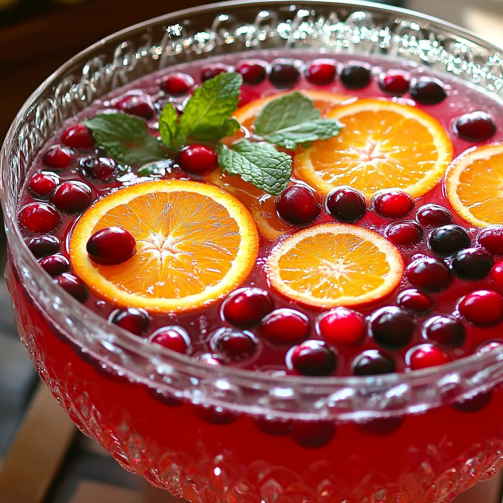 Für unseren spritzigen Cranberry-Orange-Punsch braucht ihr einige frische und leckere Zutaten: - 4 Tassen Cranberrysaft - 2 Tassen frisch gepresster Orangensaft - 1 Liter Sprudelwasser oder Club Soda - 1/2 Tasse einfacher Sirup (oder nach Geschmack) - 1 Orange, in Scheiben geschnitten - 1 Tasse frische Cranberries (gefroren ist auch in Ordnung) - Minzblätter zur Garnierung Diese Zutaten machen den Punsch frisch und fruchtig. Der Cranberrysaft gibt eine schöne Farbe. Der Orangensaft bringt eine süße Note. Für eine tolle Präsentation könnt ihr zusätzliche Garnierungen verwenden. Minzblätter sind eine gute Wahl. Sie sehen nicht nur schön aus, sondern geben auch einen frischen Geschmack. Ihr könnt auch einige ganze Cranberries auf die Gläser legen. Diese machen den Punsch noch ansprechender. Wenn ihr die besten Zutaten auswählt, achtet auf die Frische. Frisch gepresster Orangensaft schmeckt am besten. Wenn ihr keine frischen Cranberries findet, sind gefrorene auch okay. Achtet darauf, dass der Cranberrysaft keinen Zuckerzusatz hat. So bleibt der Punsch gesund und lecker. Wenn ihr den Sirup macht, könnt ihr die Süße anpassen. Probiert einfach, bis es euch schmeckt. Beginne mit der Vorbereitung der Zutaten. Du benötigst 4 Tassen Cranberrysaft und 2 Tassen frisch gepressten Orangensaft. Frisch gepresster Saft hat den besten Geschmack. Du solltest auch 1 Liter Sprudelwasser oder Club Soda zur Hand haben. Füge 1/2 Tasse einfachen Sirup hinzu, um die Süße zu steuern. Bereite eine Orange vor, indem du sie in Scheiben schneidest. Eine Tasse frische oder gefrorene Cranberries ist ebenfalls wichtig. Vergiss nicht die Minzblätter für die Garnierung. Nimm eine große Punschschüssel und gib den Cranberrysaft und den Orangensaft hinein. Rühre die Säfte gut um, damit sie sich vermengen. Jetzt kommt der einfache Sirup hinzu. Rühre vorsichtig, um die Süße zu prüfen. Du kannst die Menge nach deinem Geschmack anpassen. Füge die geschnittenen Orangenscheiben und die Cranberries hinzu. Lass sie schwimmen, damit sie den Punsch aromatisieren. Kurz vor dem Servieren gieße langsam das Sprudelwasser dazu. So bleibt die Kohlensäure erhalten. Rühre sanft, um die Zutaten zu kombinieren, ohne die Blasen zu verlieren. Serviere den Punsch in Gläsern über Eis. Das kühle Eis hält den Punsch erfrischend. Garniere jedes Glas mit frischen Minzblättern. Dies gibt dem Getränk einen schönen Farbkontrast und einen frischen Geschmack. Wenn du magst, kannst du auch eine Orangenscheibe an den Glasrand setzen. So sieht der Punsch besonders festlich aus. Ein häufiger Fehler ist, den Punsch zu früh mit Sprudelwasser zu mischen. Die Kohlensäure geht schnell verloren. Gießen Sie das Sprudelwasser erst kurz vor dem Servieren hinein. So bleibt der Punsch spritzig und frisch. Ein weiterer Fehler ist die Verwendung von zu vielen oder zu wenigen Zutaten. Halten Sie sich an die Mengen. Das sorgt für den besten Geschmack. Die Süße ist wichtig für den Geschmack. Beginnen Sie mit 1/2 Tasse Sirup. Probieren Sie den Punsch und passen Sie die Süße an. Fügen Sie mehr Sirup hinzu, wenn Sie ihn süßer mögen. Wenn der Punsch zu süß ist, können Sie mehr Cranberrysaft oder Orangensaft hinzufügen. So balancieren Sie die Süße aus. Aromen sind das Herzstück eines guten Punsches. Frisch gepresster Orangensaft hat den besten Geschmack. Verwenden Sie frische Cranberries, wenn möglich. Sie geben einen tollen Biss. Die geschnittenen Orangen und Minzblätter fügen Frische hinzu. Lassen Sie die Früchte im Punsch schwimmen. So zieht der Geschmack durch. Experimentieren Sie mit anderen Früchten für neue Aromen. {{image_4}} Wenn Sie einen spritzigen Kick wollen, fügen Sie Alkohol hinzu. Wodka ist eine tolle Wahl. Er ergänzt die Aromen gut, ohne sie zu überdecken. Pro Portion können Sie etwa 1 Unze Wodka verwenden. Für einen fruchtigeren Geschmack probieren Sie Rum oder Prosecco. Diese Optionen machen den Punsch festlicher. Denken Sie daran, den Alkohol erst kurz vor dem Servieren hinzuzufügen. So bleibt der Punsch spritzig und frisch. Um den Punsch bunter zu machen, fügen Sie andere Früchte hinzu. Erdbeeren, Himbeeren oder Ananas sind großartige Optionen. Diese Früchte bringen neue Geschmäcker und Farben. Sie können auch gefrorene Früchte verwenden. Sie helfen, den Punsch kühl zu halten. Schneiden Sie die Früchte in kleine Stücke, damit sie den Geschmack besser abgeben. Experimentieren Sie mit verschiedenen Kombinationen und finden Sie Ihre Favoriten. Die Basis dieses Punsches ist Cranberry- und Orangensaft. Aber Sie können andere Säfte ausprobieren. Ananassaft bringt eine tropische Note. Apfelsaft sorgt für mehr Süße und Tiefe. Mischen Sie Säfte, um die perfekte Balance zu finden. Achten Sie darauf, die Süße anzupassen, wenn Sie neue Säfte verwenden. Probieren Sie verschiedene Kombinationen, um Ihren perfekten Punsch zu kreieren. Um den Spritzigen Cranberry Orange Punch frisch zu halten, lagere ihn in einem großen, luftdichten Behälter. Stelle sicher, dass der Behälter gut verschlossen ist, um den Geschmack zu bewahren. Wenn du ihn in den Kühlschrank stellst, bleibt er kühl und erfrischend. Dieser Punsch schmeckt am besten frisch. Du kannst ihn jedoch bis zu zwei Tage im Kühlschrank aufbewahren. Nach dieser Zeit kann der Geschmack nachlassen. Achte darauf, dass das Sprudelwasser oder Club Soda erst kurz vor dem Servieren hinzugefügt wird, um die Spritzigkeit zu erhalten. Wenn du den Punsch nachmixen möchtest, füge einfach mehr Cranberrysaft und Orangensaft hinzu. Das Sprudelwasser kann ebenfalls nach Belieben ergänzt werden. So bleibt der Punsch spritzig und frisch. Experimentiere mit der Süße, indem du mehr Sirup hinzugibst, um den Geschmack anzupassen. Ja, du kannst den Punsch im Voraus vorbereiten. Mische den Cranberrysaft und den Orangensaft in einer großen Schüssel. Füge den einfachen Sirup hinzu und rühre gut um. Du kannst die Orangenscheiben und Cranberries auch jetzt schon hinzufügen. Lagere die Mischung im Kühlschrank. Füge das Sprudelwasser erst kurz vor dem Servieren hinzu. So bleibt der Punsch spritzig und frisch. Du kannst viele Früchte hinzufügen, um den Punsch interessanter zu machen. Hier sind einige Optionen: - Ananasstücke - Erdbeeren - Himbeeren - Limettenscheiben - Grapefruits Diese Früchte passen gut zu Cranberry und Orange. Sie bringen neue Aromen und Farben in dein Getränk. Ja, das Rezept ist leicht anpassbar. Wenn jemand Allergien hat, kannst du den einfachen Sirup weglassen oder durch ein anderes Süßungsmittel ersetzen. Achte darauf, dass alle Früchte sicher sind. Wenn du frische Cranberries nicht verwenden kannst, sind gefrorene eine gute Wahl. So kannst du sicherstellen, dass jeder mittrinken kann. Im Blogbeitrag haben wir die wichtigen Zutaten und die richtige Zubereitung für Punsch besprochen. Zudem teilte ich Tipps zur Auswahl der besten Zutaten und gaben Hinweise zu Variationen, wie fruchtige oder alkoholische Optionen. Außerdem haben wir uns der Lagerung und Haltbarkeit gewidmet. Insgesamt bietet dieser Punsch viele Möglichkeiten zur Anpassung. Nutze die Tipps, um dein Rezept perfekt zu gestalten. So wird dein Punsch zum Hit auf jeder Feier!