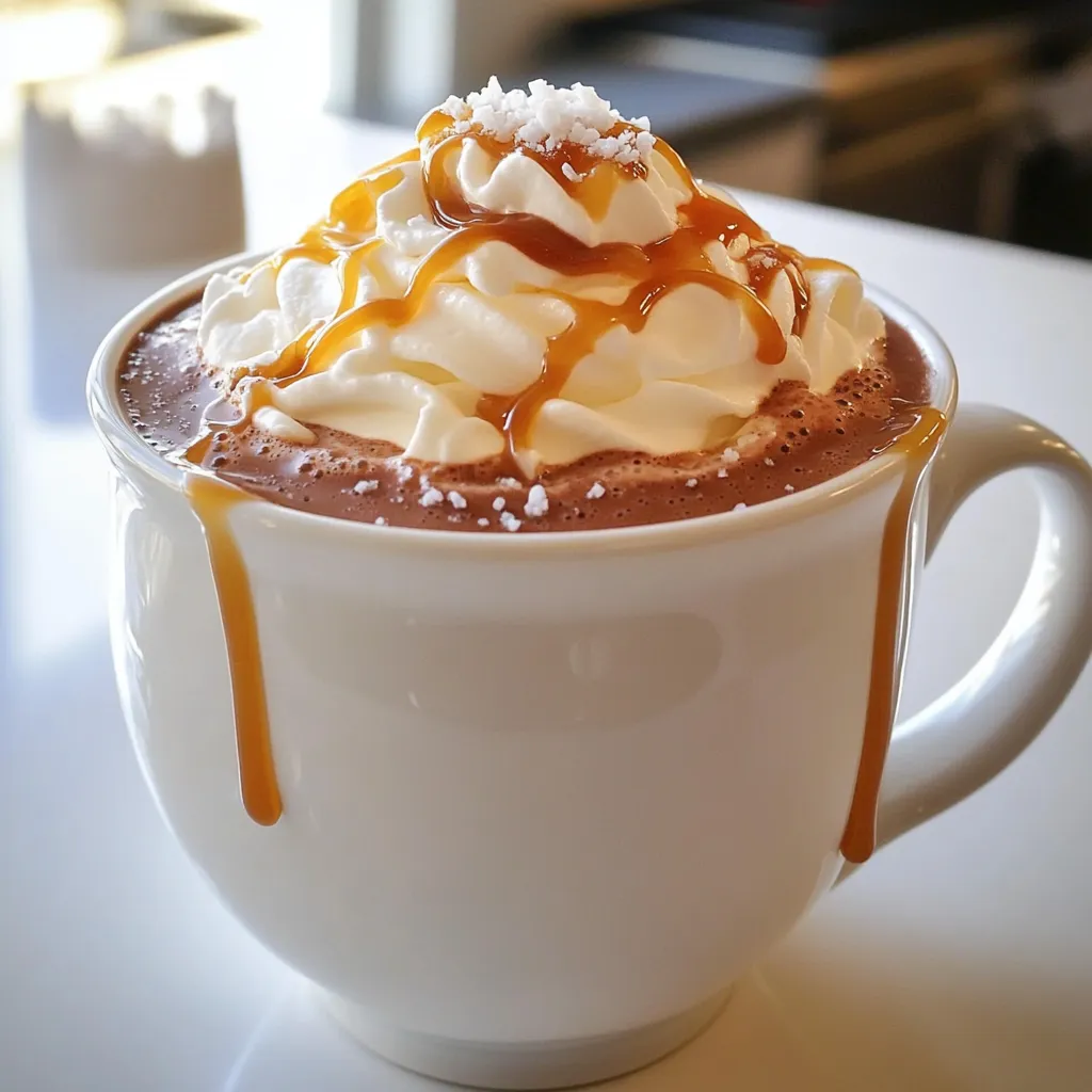 Um eine köstliche warme gesalzene Karamell heiße Schokolade zu machen, brauchst du einige wichtige Zutaten: - 2 Tassen Vollmilch - 1 Tasse Sahne - 170 g Zartbitterschokolade (gehackt) - 120 ml Karamellsauce (plus extra zum Beträufeln) - 1 Teelöffel Vanilleextrakt - 1/4 Teelöffel Meersalz (plus mehr zum Garnieren) - Schlagsahne zum Verfeinern Diese Zutaten sorgen für einen reichen und cremigen Geschmack. Ich empfehle, eine hochwertige Zartbitterschokolade zu verwenden. Eine Schokolade mit mindestens 70 % Kakao sorgt für einen tiefen Geschmack. Diese Schokolade balanciert die Süße der Karamellsauce perfekt aus. Du kannst auch verschiedene Marken ausprobieren, um die beste für deinen Geschmack zu finden. Du kannst Karamellsauce selbst machen oder eine gekaufte verwenden. Selbstgemachte Karamellsauce bringt frische Aromen. Sie ist einfach zuzubereiten und macht das Getränk besonders. Wenn du wenig Zeit hast, ist eine gekaufte Sauce eine gute Wahl. Achte darauf, eine gute Qualität zu wählen. So bleibt der Geschmack auch in der schnellen Variante intensiv und lecker. Sammle alle Zutaten für die warme gesalzene Karamell heiße Schokolade. Du benötigst: - 2 Tassen Vollmilch - 1 Tasse Sahne - 170 g Zartbitterschokolade (gehackt) - 120 ml Karamellsauce (plus extra zum Beträufeln) - 1 Teelöffel Vanilleextrakt - 1/4 Teelöffel Meersalz (plus mehr zum Garnieren) - Schlagsahne zum Verfeinern Lege auch alle Küchenutensilien bereit. Ein mittelgroßer Topf, ein Schneebesen und Tassen sind wichtig. In einem mittelgroßen Topf vermische die Vollmilch und die Sahne. Stelle die Hitze auf mittlere Stufe. Rühre sanft um, bis die Mischung kurz vor dem Köcheln steht. Achte darauf, dass die Mischung nicht kocht. Das ist der Schlüssel zu einer perfekten Basis für die heiße Schokolade. Sobald die Milch-Sahne-Mischung heiß ist, füge die gehackte Zartbitterschokolade hinzu. Rühre weiter, bis die Schokolade vollständig geschmolzen und gut vermischt ist. Danach kommt die Karamellsauce und der Vanilleextrakt dazu. Nutze den Schneebesen, um alles glatt und cremig zu rühren. Jetzt ist es Zeit für das Meersalz. Rühre es in die heiße Schokolade ein. Schmecke die Mischung ab und füge nach Belieben mehr Salz hinzu. Gieße die heiße Schokolade in Tassen und garniere sie mit reichlich Schlagsahne. Träufle etwas Karamellsauce über die Sahne und streue eine Prise Meersalz darüber. So wird dein Getränk besonders lecker und ansprechend. Um die heiße Schokolade cremig zu machen, verwende Vollmilch und Sahne. Die Mischung von beiden sorgt für eine reiche Textur. Das sanfte Erwärmen verhindert, dass die Milch kocht. So bleibt die Schokolade glatt und köstlich. Rühre die Schokolade gut ein, bis sie schmilzt. Die richtige Konsistenz ist wichtig. Die Mischung sollte dick und samtig sein. Wenn sie zu dick ist, füge etwas mehr Milch hinzu. Wenn sie zu dünn ist, koche sie kurz länger. Achte darauf, ständig zu rühren, damit nichts anbrennt. Die Zugabe von Karamellsauce macht die Mischung noch reichhaltiger. Die Garnierung ist der letzte Schliff. Verwende frische Schlagsahne für die beste Wirkung. Ein zusätzlicher Schuss Karamellsauce macht es besonders. Streue ein wenig Meersalz oben drauf. Das gibt einen tollen Kontrast zur Süße. Ein kleines Karamellbonbon an der Seite sieht auch nett aus. {{image_4}} Du kannst deine heiße Schokolade mit verschiedenen Schokoladensorten aufpeppen. Nutze Vollmilchschokolade für eine süßere Note. Zartbitterschokolade gibt einen intensiveren Geschmack. Probier auch weiße Schokolade für eine cremige Variante. Mische verschiedene Sorten für eine spannende Kombination. Für extra Geschmack füge nussige oder fruchtige Zutaten hinzu. Eine Prise gemahlene Mandeln gibt einen tollen Crunch. Walnüsse oder Haselnüsse passen auch gut dazu. Für Fruchtliebhaber sind Himbeeren oder Kirschen eine gute Wahl. Diese Zutaten bringen eine neue Dimension in deinen Genuss. Wenn du vegane oder laktosefreie Optionen suchst, ersetze die Milch. Verwende ungesüßte Pflanzenmilch wie Mandel- oder Hafermilch. Kokosmilch sorgt für einen reichhaltigen Geschmack. Nutze vegane Sahne für das Topping. So kannst du die heiße Schokolade ohne tierische Produkte genießen. Wenn du Reste von deiner warmen gesalzenen Karamell heißen Schokolade hast, bewahre sie in einem luftdichten Behälter auf. Lass die Schokolade zuerst etwas abkühlen. Dann füllst du sie in den Behälter und schließt ihn gut. Stelle den Behälter in den Kühlschrank. So bleibt der Geschmack frisch. Um die Reste aufzuwärmen, gieße die kalte Schokolade in einen Topf. Erhitze sie bei niedriger Hitze. Rühre ständig, damit sie nicht anbrennt. Du kannst auch etwas Milch hinzufügen, um die Konsistenz zu verbessern. Wenn sie wieder heiß ist, kannst du die Schokolade genießen. Die heiße Schokolade bleibt im Kühlschrank etwa drei Tage frisch. Achte darauf, sie gut zu verschließen. Wenn du sie länger aufbewahren möchtest, kannst du die Schokolade auch gefrieren. In einem gefrierfesten Behälter hält sie bis zu einem Monat. Zum Auftauen einfach über Nacht im Kühlschrank lassen. Ja, du kannst die Karamellsauce selbst machen. Nimm Zucker und Wasser. Erhitze sie in einem Topf. Rühre, bis der Zucker schmilzt und goldbraun wird. Füge dann Sahne hinzu. Es wird spritzen, also sei vorsichtig! Rühre gut um und lass die Sauce abkühlen. Fertig ist deine hausgemachte Karamellsauce! Die Art der Schokolade macht einen großen Unterschied. Zartbitterschokolade hat einen starken, reichen Geschmack. Sie gibt der heißen Schokolade Tiefe. Milchschokolade ist süßer und cremiger. Sie hat nicht so viel Bitternis. Du kannst ausprobieren, welche dir besser gefällt. Misch sie auch! Um mehr Portionen zu machen, verdopple einfach die Zutaten. Benutze 4 Tassen Milch und 2 Tassen Sahne. Füge 340 g Zartbitterschokolade und 240 ml Karamellsauce hinzu. Vergiss nicht, mehr Salz und Vanille hinzuzufügen. Rühre alles gut um, damit es gleichmäßig schmeckt! Du findest warme gesalzene Karamell heiße Schokolade in vielen Cafés. Suche nach Orten, die auf heiße Schokolade spezialisiert sind. Einige Bäckereien bieten sie auch an. Frag nach besonderen Angeboten in deiner Nähe. Es lohnt sich, neue Geschmäcker zu entdecken! Diese heiße Schokolade mit gesalzenem Karamell ist ein echtes Highlight. Wir haben wichtige Zutaten wie Schokolade und Karamellsauce behandelt. Die Schritt-für-Schritt-Anleitung macht die Zubereitung einfach. Tipps für eine cremige Textur und leckere Varianten stehen bereit. Auch die Lagerung von Resten wurde erklärt. Denke daran, die Schokolade nach deinem Geschmack zu variieren. Kreiere deine perfekte Tasse heiße Schokolade!