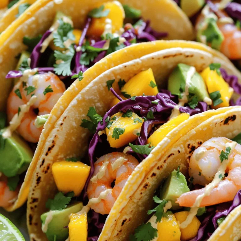 Um die besten Spicy Mango Avocado Shrimp Tacos zu machen, brauchen Sie: - 450 g Garnelen, geschält und entdarmt - 1 reife Mango, gewürfelt - 2 reife Avocados, gewürfelt - 1 Tasse rote Kohl, fein geschnitten - 1 kleine rote Zwiebel, fein gehackt - 1 Jalapeño, entkernt und fein gehackt - 8 kleine Maistortillas Diese Zutaten bilden die Basis für unsere leckeren Tacos. Die Garnelen bringen viel Geschmack. Die Mango und Avocado fügen eine cremige und süße Note hinzu. Die Gewürze bringen den besonderen Kick in die Tacos. Hier sind die wichtigen: - 2 Esslöffel Limettensaft - 2 Esslöffel Olivenöl - 1 Teelöffel Chili-Pulver - 1 Teelöffel Kreuzkümmel - Salz und Pfeffer nach Geschmack Diese Gewürze sorgen für eine perfekte Balance von Schärfe und Frische. Limettensaft bringt Säure, die die Aromen hebt. Für die Garnierung brauchen Sie: - Frischer Koriander Frischer Koriander gibt den Tacos eine schöne Farbe und einen frischen Geschmack. Sie können auch zusätzliche Limettenscheiben für mehr Frische verwenden. Beginne mit den Garnelen. Nimm eine mittlere Schüssel. Vermische die Garnelen mit Limettensaft, Olivenöl, Chili-Pulver, Kreuzkümmel, Salz und Pfeffer. Rühre alles gut um. Lass die Garnelen mindestens 15 Minuten marinieren. So nehmen sie die Aromen gut auf. Nimm eine andere Schüssel. Kombiniere die gewürfelte Mango und Avocado. Füge die gehackte rote Zwiebel und Jalapeño hinzu. Streue eine Prise Salz darüber. Rühre vorsichtig, um eine frische Mango-Avocado-Salsa zu machen. Achte darauf, dass die Stücke ganz bleiben. Erhitze eine große Pfanne bei mittlerer bis hoher Hitze. Gib die marinierten Garnelen in die Pfanne. Brate sie 2-3 Minuten auf jeder Seite. Die Garnelen sollten rosa und undurchsichtig sein. Nimm sie dann vom Herd. Nimm eine separate Pfanne. Erwärme die Maistortillas etwa 30 Sekunden auf jeder Seite. Sie sollten geschmeidig und warm sein. Dies macht das Essen angenehmer. Lege auf jede warme Tortilla eine Handvoll roten Kohl. Füge dann einige Garnelen hinzu. Toppe die Tacos großzügig mit der Mango-Avocado-Salsa. Achte darauf, dass alles gut verteilt ist. Bestreue die Tacos mit frischem Koriander. Das gibt zusätzlichen Geschmack und Frische. Serviere die Tacos sofort, solange die Tortillas warm sind. Stelle sicher, dass jeder einen vollen Taco bekommt. Um die besten Garnelen zu bekommen, achte auf frische Produkte. Wähle große, glänzende Garnelen ohne unangenehmen Geruch. Mariniere die Garnelen gut. Nutze Limettensaft, Olivenöl, Chili-Pulver und Kreuzkümmel. Lass sie mindestens 15 Minuten ziehen. So nehmen sie die Aromen auf. Brate die Garnelen in einer heißen Pfanne. Sie sollten 2-3 Minuten pro Seite braten. Wenn sie rosa und undurchsichtig sind, sind sie perfekt. Die Mango-Avocado-Salsa ist vielseitig. Du kannst verschiedene Obstsorten verwenden. Probiere Ananas oder Papaya für eine fruchtige Note. Füge mehr Jalapeño hinzu, wenn du es schärfer magst. Auch rote Paprika oder frische Tomaten passen gut. Denke daran, die Salsa frisch zu machen. Sie schmeckt am besten, wenn sie sofort serviert wird. Experimentiere mit Kräutern wie Minze oder Petersilie für zusätzliche Frische. Maistortillas sind klassisch, aber es gibt viele Alternativen. Weizentortillas sind weich und flexibel. Sie halten die Füllung gut. Vollkorn-Tortillas sind gesünder und bieten mehr Ballaststoffe. Für eine glutenfreie Option nutze Reistortillas. Erwärme die Tortillas in einer Pfanne. So werden sie geschmeidig und leicht knusprig. Eine gute Tortilla macht den Taco erst richtig gut. {{image_4}} Um eine vegane Version dieser Tacos zu machen, ersetze die Garnelen. Du kannst stattdessen gewürfelten Tofu oder Jackfruit verwenden. Diese Optionen nehmen die Gewürze gut auf. Mariniere den Tofu wie die Garnelen. Brate ihn dann in der Pfanne, bis er goldbraun ist. Jackfruit kann einfach zerzupft werden und direkt in die Tacos gegeben werden. So bleibt der Geschmack der Tacos erhalten und sie sind ganz pflanzlich. Um die Tacos bunter und gesünder zu machen, füge zusätzliches Gemüse hinzu. Einige tolle Optionen sind: - Gehackte Paprika - Zucchiniwürfel - Karotten in feinen Streifen Diese Gemüsesorten bringen mehr Textur und Farbe in die Tacos. Du kannst sie einfach anbraten oder roh verwenden. Sie passen gut zur Mango-Avocado-Salsa. Für mehr Geschmack kannst du verschiedene Saucen ausprobieren. Hier sind einige Vorschläge: - Eine scharfe Salsa mit Tomaten und Koriander - Eine cremige Avocado-Limetten-Sauce - Scharfe Sriracha-Sauce für einen Kick Diese Saucen können die Tacos noch interessanter machen. Experimentiere, um deinen Lieblingsgeschmack zu finden. Wenn du Reste von den Spicy Mango Avocado Shrimp Tacos hast, bewahre sie in einem luftdichten Behälter auf. Stelle sicher, dass die Tacos gut abgekühlt sind, bevor du sie einlagern. Sie bleiben im Kühlschrank für bis zu drei Tage frisch. Trenne die Salsa und die Garnelen von den Tortillas, um die Textur zu bewahren. Du kannst die Garnelen und die Salsa auch einfrieren. Lege sie in separate Gefrierbeutel. Achte darauf, die Luft gut herauszudrücken. Die Garnelen halten sich bis zu drei Monate im Gefrierfach. Die Salsa kannst du bis zu zwei Monate aufbewahren. Wenn du bereit bist, sie zu essen, tau die Garnelen im Kühlschrank auf. Die frisch zubereiteten Tacos schmecken am besten sofort. Wenn du sie aufbewahrst, genieße sie innerhalb von drei Tagen. Die gefrorenen Zutaten sind nach dem Auftauen nicht mehr so frisch. Daher empfehle ich, sie innerhalb von 24 Stunden nach dem Auftauen zu essen. So bleibt der Geschmack am besten erhalten. Die Zubereitung und das Kochen der scharfen Mango-Avocado-Garnelen-Tacos dauern insgesamt etwa 30 Minuten. Du brauchst etwa 15 Minuten, um die Garnelen zu marinieren und die Salsa vorzubereiten. Das Braten der Garnelen und das Erwärmen der Tortillas nehmen weitere 15 Minuten in Anspruch. So bleibt viel Zeit, um mit Freunden zu essen und zu genießen! Ja, du kannst gefrorene Garnelen verwenden. Achte darauf, sie vorher gut aufzutauen. Lege die gefrorenen Garnelen einfach über Nacht in den Kühlschrank. Wenn du es eilig hast, kannst du sie auch in kaltem Wasser auftauen. Achte darauf, sie gut abzutrocknen, bevor du sie marinierst. So bleibt die Marinade gut haften. Zu den scharfen Mango-Avocado-Garnelen-Tacos passen viele Beilagen. Hier sind einige meiner Favoriten: - Schwarze Bohnen: Reich an Proteinen und Ballaststoffen. - Reis: Ein einfacher, füllender Begleiter. - Guacamole: Cremig und lecker, perfekt für Tacos. - Würzige Salsa: Für zusätzlichen Geschmack und Schärfe. - Salat: Frisch und knusprig, um die Tacos zu ergänzen. Mit diesen Beilagen kannst du deine Tacos noch mehr aufpeppen! In diesem Artikel haben wir die Hauptzutaten für köstliche Tacos besprochen. Ich habe erklärt, wie du Garnelen marinierst, eine frische Mango-Avocado-Salsa zubereitest und die Tacos richtig zusammenstellst. Auch Tipps für perfekte Garnelen und verschiedene Variationen waren enthalten. Überlege, wie du deine eigenen Kreationen und Lagerungshinweise anwendest. Mit diesen Informationen bist du bereit, leckere Tacos zu kochen. Experimentiere und finde deine Lieblingsversion!