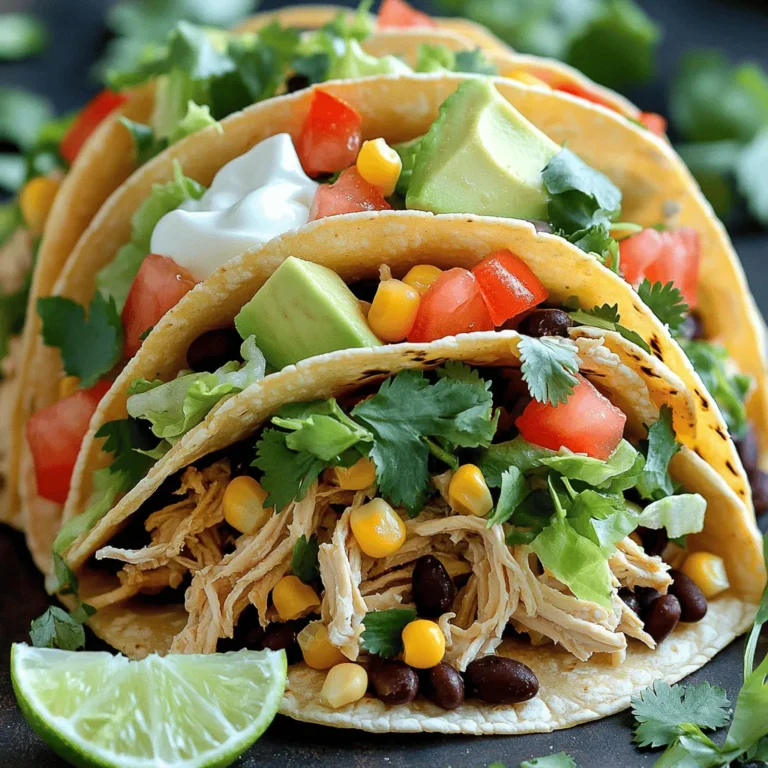 - 900 g entbeinte, hautlose Hähnchenbrust - 1 Päckchen Ranch-Gewürzmischung - 240 ml Hühnerbrühe - 1 Dose gewürfelte Tomaten mit grünen Chilischoten (410 g) - 1 Dose schwarze Bohnen, abgetropft und abgespült - 240 ml Maiskörner (frisch oder gefroren) - 1/2 Tasse gewürfelte rote Zwiebel - 1 Teelöffel Knoblauchpulver - Kopfsalat - Gewürfelte Tomaten - Geriebener Käse - Avocadoscheiben - Sauerrahm Ich finde die Zutatenliste für die Slow Cooker Ranch Chicken Tacos wirklich spannend. Die Hauptzutaten sind einfach zu finden und sehr lecker. Die Hähnchenbrust sorgt für zartes Fleisch. Die Ranch-Gewürzmischung bringt einen tollen Geschmack. Die Hühnerbrühe macht die Mischung schön saftig. Die weiteren Zutaten sind eine richtige Geschmacksexplosion. Gewürfelte Tomaten mit Chilischoten geben eine feine Schärfe. Die schwarzen Bohnen und der Mais machen die Tacos nahrhaft. Rote Zwiebeln bringen eine süße Note. Das Knoblauchpulver gibt den letzten Schliff. Jetzt zu den Belagoptionen. Kopfsalat sorgt für Frische und Crunch. Gewürfelte Tomaten bringen Farbigkeit. Geriebener Käse ist eine köstliche Ergänzung. Avocadoscheiben machen die Tacos cremig. Sauerrahm sorgt für einen leckeren, kühlen Kontrast. Mit diesen Zutaten wird jedes Taco ein Hit! - Hähnchenbrust vorbereiten Beginne mit 900 g entbeinte, hautlose Hähnchenbrust. Schneide die Brust in Stücke. So garen sie gleichmäßig. - Gemüse und Bohnen vorbereiten Nimm 1 Dose gewürfelte Tomaten mit grünen Chilischoten und 1 Dose schwarze Bohnen. Spüle die Bohnen gut ab. Hacke 1/2 Tasse rote Zwiebel. Das bringt Farbe und Geschmack. - Mischung der Zutaten im Slow Cooker Gib die Hähnchenstücke in den Slow Cooker. In einer Schüssel vermenge die Ranch-Gewürzmischung, 240 ml Hühnerbrühe, die Tomaten, Bohnen, 240 ml Mais und das Knoblauchpulver. Rühre alles gut um. - Kochzeiten und -einstellungen Gieße die Mischung über das Hähnchen. Decke den Slow Cooker ab. Koche auf niedriger Stufe für 6-8 Stunden oder auf hoher Stufe für 4-5 Stunden. Das Hähnchen sollte zart sein. Zerkleinere es 30 Minuten vor Ende der Kochzeit mit zwei Gabeln. - Tacos zusammenstellen Erwärme 8 kleine Tortillas in einer Pfanne oder Mikrowelle. Fülle die Tortillas mit der Hähnchenmischung. - Anrichten und Garnieren Garniere die Tacos nach Wunsch. Nutze frischen Kopfsalat, gewürfelte Tomaten, geriebenen Käse, Avocadoscheiben und Sauerrahm. Arrangiere die Tacos auf einem großen Teller. So sieht es schön aus! - Hähnchen zarter machen: Um das Hähnchen zarter zu machen, verwende frisches Hähnchen. Das hat mehr Feuchtigkeit. Du kannst auch Hähnchenbrust in kleine Stücke schneiden. So gart es gleichmäßiger und schneller. - Gewürzvariationen: Probiere verschiedene Gewürze aus. Füge Paprika oder Kreuzkümmel hinzu. Das gibt dem Gericht mehr Tiefe. Du kannst auch frische Kräuter wie Oregano verwenden, um einen neuen Geschmack zu erzielen. - Anpassen der Kochzeit: Du kannst die Kochzeit anpassen. Wenn du wenig Zeit hast, koche das Hähnchen auf hoher Stufe für 4 bis 5 Stunden. Für eine zarte Textur lasse es 6 bis 8 Stunden auf niedriger Stufe garen. - Verwendung von frischen Zutaten: Verwende frisches Gemüse, wenn möglich. Frische Tomaten und Zwiebeln verbessern den Geschmack. Sie bringen mehr Farbe und Nährstoffe in die Tacos. - Ansprechende Anrichtung: Arrangiere die Tacos auf einem großen Teller. Lege sie in einer Reihe oder im Kreis. Das sieht einladend aus und macht Lust auf mehr. - Verwendung von frischen Kräutern: Garniere die Tacos mit frischem Koriander oder Petersilie. Das sieht schön aus und verbessert den Geschmack. Limettenscheiben sind auch eine tolle Ergänzung. {{image_4}} Möchten Sie etwas Schärfe? Fügen Sie Jalapeños hinzu! Diese kleinen grünen Chilischoten bringen einen tollen Kick. Schneiden Sie die Jalapeños klein und mischen Sie sie in die Sauce. Wenn Sie die Tacos milder mögen, lassen Sie sie einfach weg. Für eine vegetarische Option können Sie das Hähnchen durch Kichererbsen ersetzen. Kichererbsen sind gesund und sättigend. Sie nehmen die Aromen gut auf. Das macht das Gericht lecker und nahrhaft. Salate und Dips sind perfekte Beilagen. Ein frischer grüner Salat passt gut dazu. Sie können auch einen cremigen Avocado-Dip machen. Dieser Dip ergänzt die Tacos wunderbar. Reis oder Quinoa sind ebenfalls gute Beilagen. Sie sind leicht zuzubereiten und fügen eine herzhafte Note hinzu. Quinoa ist zudem eine proteinreiche Wahl. Die Tacos lassen sich auch im Tex-Mex-Stil genießen. Fügen Sie Käse und Salsa hinzu, um das Gericht zu verfeinern. Das gibt den Tacos eine herzhafte Note. Mexikanische Einflüsse sind ebenfalls spannend. Probieren Sie frische Korianderblätter und Limettensaft. Diese Zutaten bringen Frische und einen tollen Geschmack. Experimentieren Sie mit verschiedenen Kräutern und Gewürzen, um neue Aromen zu entdecken. - Bewahre Reste im Kühlschrank auf. Nutze einen luftdichten Behälter. - Für die Tiefkühllagerung fülle die Reste in einen gefrierfesten Behälter. Lass etwas Platz, da die Mischung beim Gefrieren expandiert. - Reste sind im Kühlschrank etwa 3 bis 4 Tage haltbar. Achte darauf, die Reste gut zu verpacken. - Zum sicheren Wiedererwärmen erhitze die Mischung auf dem Herd oder in der Mikrowelle. Stelle sicher, dass die Temperatur 75 Grad Celsius erreicht, um Bakterien abzutöten. - Du kannst die Reste in einem Auflauf verwenden. Mische sie mit Reis und Käse. - Eine kreative Idee ist ein Hähnchen-Salat. Füge frisches Gemüse und ein leichtes Dressing hinzu. - Auch als Füllung für Quesadillas sind die Reste lecker. Einfach in Tortillas legen und erwärmen. Die Zubereitung ist einfach und schnell. Sie benötigen nur 15 Minuten für die Vorbereitung. Danach kochen die Tacos im Slow Cooker. - Vorbereitungszeit: 15 Minuten - Kochzeit auf niedriger Stufe: 6-8 Stunden - Kochzeit auf hoher Stufe: 4-5 Stunden Die lange Kochzeit macht das Hähnchen zart und saftig. Planen Sie also genug Zeit ein, wenn Sie diese Tacos machen. Ja, die Ranch-Gewürzmischung ist leicht selbst herzustellen. Sie brauchen einige einfache Zutaten. Hier ist, was Sie benötigen: - 1/2 Tasse Buttermilchpulver - 1 TL getrockneter Dill - 1 TL Knoblauchpulver - 1 TL Zwiebelpulver - 1/2 TL Pfeffer - 1/2 TL Salz Mischen Sie alle Zutaten in einer Schüssel. Bewahren Sie die Mischung in einem luftdichten Behälter auf. So haben Sie immer frische Gewürze zur Hand. Die Tacos können glutenfrei sein, wenn Sie die richtigen Zutaten wählen. Hier sind einige Tipps: - Verwenden Sie glutenfreie Tortillas anstelle von Mehltortillas. - Achten Sie darauf, dass die Hühnerbrühe glutenfrei ist. - Überprüfen Sie die Dosen mit Bohnen und Tomaten, um sicherzustellen, dass sie glutenfrei sind. So können alle, auch mit Glutenunverträglichkeit, diese leckeren Tacos genießen. In diesem Artikel haben wir die leckeren Slow Cooker Ranch Chicken Tacos behandelt. Wir sprachen über die Hauptzutaten wie Hähnchenbrust und die köstliche Ranch-Gewürzmischung. Dann beschrieben wir die Schritt-für-Schritt-Anleitung zur Zubereitung und gaben Tipps zur Präsentation und Aufbewahrung. Egal, ob Sie neue Geschmäcker entdecken oder Reste verwenden möchten, diese Tacos sind vielseitig. Lassen Sie sich von den vielen Variationen inspirieren und genießen Sie Ihre eigene kreative Kreation. Gute Küche muss nicht kompliziert sein!