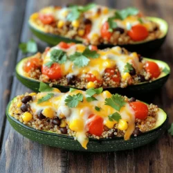 Für die Zubereitung der luftfrittierten gefüllten Zucchiniboote benötigst du: - 4 mittelgroße Zucchinis - 1 Tasse gekochte Quinoa - 1 Tasse Kirschtomaten, halbiert - 1 Paprika, fein gehackt - 1 Tasse schwarze Bohnen, gründlich abgespült und abgetropft - 1/2 Tasse Maiskörner (frisch oder gefroren) - 1 Teelöffel Kreuzkümmel - 1 Teelöffel geräuchertes Paprikapulver - 1/2 Teelöffel Knoblauchpulver - 1 Tasse geriebener Käse (Mozzarella oder Cheddar) - 2 Esslöffel Olivenöl - Salz und Pfeffer nach Geschmack - Frischer Koriander zur Garnierung Die gefüllten Zucchiniboote sind nicht nur lecker, sondern auch gesund. Sie bieten eine Vielzahl an Nährstoffen. Die Quinoa liefert dir hochwertiges Protein. Die Zucchini ist kalorienarm und reich an Vitaminen. Kirschtomaten und Paprika bringen Antioxidantien mit. Schwarze Bohnen sind eine gute Quelle für Ballaststoffe. Insgesamt sind diese Zucchiniboote eine ausgewogene Wahl für eine leichte Mahlzeit. Frische Zutaten machen einen großen Unterschied. Achte beim Einkauf auf folgende Punkte: - Zucchini: Wähle feste Zucchini ohne Druckstellen. Die Haut sollte glänzend sein. - Kirschtomaten: Suche nach vollreifen, süßen Tomaten. Sie sollten fest und glänzend sein. - Paprika: Achte auf knusprige, leuchtende Paprika ohne Falten. - Bohnen: Frische Bohnen sollten knackig sein und keinen unangenehmen Geruch haben. - Käse: Wähle hochwertigen Käse für den besten Geschmack. Frisch gerieben ist oft besser als abgepackt. Mit diesen Tipps kannst du sicherstellen, dass deine gefüllten Zucchiniboote lecker und nahrhaft werden. Zuerst schneide die Zucchinis der Länge nach in zwei Hälften. Nimm einen Löffel und höhle die Zucchini aus. Bewahre das Fruchtfleisch auf, da wir es für die Füllung brauchen. Achte darauf, die Schale nicht zu beschädigen. So entstehen die perfekten Boote. In einer großen Schüssel mische die gekochte Quinoa, die halbierten Kirschtomaten, die gehackte Paprika und die schwarzen Bohnen. Füge die Maiskörner und das klein geschnittene Zucchini-Fruchtfleisch hinzu. Dann streue Kreuzkümmel, geräuchertes Paprikapulver, Knoblauchpulver, Salz und Pfeffer darüber. Rühre alles gut um, bis die Füllung gleichmäßig ist. Beträufle die ausgehöhlten Zucchiniboote mit Olivenöl. Streue eine Prise Salz hinein, um den Geschmack zu verstärken. Fülle jedes Boot großzügig mit der vorbereiteten Mischung. Über die Füllung streue den geriebenen Käse. Dies sorgt für eine köstliche, goldene Kruste. Heize die Luftfritteuse auf 175 °C (350 °F) vor. Lege die gefüllten Zucchiniboote in den Korb der Luftfritteuse. Achte darauf, dass sie nicht übereinander liegen. Gare die Zucchiniboote für 12-15 Minuten. Sie sind fertig, wenn die Zucchini zart ist und der Käse schmilzt und blubbert. Für die Füllung ist die richtige Mischung wichtig. Ich empfehle, die Quinoa gut zu kochen. Das gibt der Füllung eine tolle Textur. Kombiniere die gekochte Quinoa mit frischen Zutaten. Kirschtomaten bringen Süße, während Paprika und schwarze Bohnen für den Biss sorgen. Das Zucchini-Fruchtfleisch fügt Feuchtigkeit hinzu. Achte darauf, die Gewürze gut zu dosieren. Kreuzkümmel und geräuchertes Paprikapulver geben der Füllung Geschmack. Heize die Luftfritteuse immer gut vor. Ich empfehle 175 °C für die Zucchiniboote. Gare sie 12 bis 15 Minuten. Die genaue Zeit hängt von der Größe der Zucchini ab. Prüfe regelmäßig, ob die Zucchini zart ist und der Käse blubbert. Wenn du mehr Käse magst, füge einfach etwas mehr hinzu. Das sorgt für eine schönere Kruste. Garnierung bringt das Gericht auf ein neues Level. Frischer Koriander verleiht Frische. Du kannst auch etwas Limettensaft darüber träufeln. Das gibt einen tollen, sauren Kick. Wenn du es scharf magst, füge einige Jalapeños hinzu. Für einen besonderen Crunch, streue geröstete Nüsse oder Samen obendrauf. Diese kleinen Extras machen einen großen Unterschied. {{image_4}} Für eine vegetarische Variante kann ich dir empfehlen, die Füllung anzupassen. Du kannst zusätzliches Gemüse wie Spinat oder Pilze verwenden. Diese Zutaten bringen frische Aromen und mehr Nährstoffe. Du kannst auch Tofu hinzufügen, um die Proteinmenge zu erhöhen. Zucchiniboote sind flexibel, also experimentiere ruhig mit verschiedenen Gemüsesorten! Die Füllung ist der Schlüssel zu leckeren Zucchinibooten. Du kannst verschiedene Zutaten hinzufügen. Beispielsweise sind Feta-Käse und schwarze Oliven eine tolle Kombination. Probiere auch verschiedene Getreidearten wie Couscous oder Bulgur. Wenn du Fleisch magst, füge Hackfleisch oder Hähnchen hinzu. Die Möglichkeiten sind endlos, also wähle deine Favoriten! Für eine glutenfreie Option ist es wichtig, die richtigen Zutaten zu wählen. Achte darauf, dass die Quinoa und alle anderen Zutaten glutenfrei sind. Auch Reis oder Linsen sind gute Alternativen zur Quinoa. Diese Optionen machen das Gericht leicht und gesund. So kannst du auch glutenfrei genießen! Wenn du Zucchiniboote übrig hast, lass sie zuerst abkühlen. Lege die Reste in einen luftdichten Behälter. So bleiben sie frisch und lecker. Du kannst sie bis zu drei Tage im Kühlschrank aufbewahren. Achte darauf, sie nicht mit anderen starken Lebensmitteln zu lagern. Um die gefüllten Zucchiniboote wieder warm zu machen, nutze die Luftfritteuse oder den Ofen. Stelle die Luftfritteuse auf 160 °C (320 °F) und gare sie für etwa 5 bis 7 Minuten. Dadurch bleibt der Käse schön schmelzig. Wenn du den Ofen nutzt, heize ihn auf 180 °C (350 °F) vor und backe die Zucchini-Boote für 10 Minuten. So bleiben sie knusprig und köstlich. Im Kühlschrank halten die gefüllten Zucchiniboote bis zu drei Tage. Für eine längere Lagerung kannst du sie einfrieren. Stelle sicher, dass sie gut verpackt sind. Im Gefrierschrank bleiben sie bis zu drei Monate frisch. Zum Auftauen lege die Zucchini-Boote einfach über Nacht in den Kühlschrank. Gefüllte Zucchiniboote halten sich gut im Kühlschrank. Sie bleiben bis zu drei Tage frisch. Lagere sie in einem luftdichten Behälter. Um die besten Aromen zu genießen, esse sie am besten schnell. Ja, du kannst die Zucchiniboote auch im Ofen zubereiten. Heize den Ofen auf 180 °C vor. Lege die gefüllten Zucchini auf ein Backblech. Gare sie etwa 25-30 Minuten, bis sie weich sind und der Käse goldbraun wird. Du kannst viele andere Gemüse verwenden. Auberginen, Paprika oder sogar Pilze sind tolle Alternativen. Sie bieten verschiedene Aromen und Texturen. Experimentiere mit dem, was du magst oder was gerade Saison hat. Du hast gelernt, wie man gefüllte Zucchiniboote einfach zubereitet. Wir haben die besten Zutaten besprochen, um Nährstoffe zu erhalten. Ich gab hilfreiche Tipps zu frischen Zutaten und zur perfekten Füllung. Das Schritt-für-Schritt-Verfahren zeigt dir, wie du die Zucchini richtig vorbereitest und luftfrittierst. Mit den Varianten und Lagerungshinweisen kannst du kreativ bleiben. Denke daran, dass frische Zutaten den Unterschied machen. Experimentiere mit Füllungen und genieße gesunde Gerichte.
