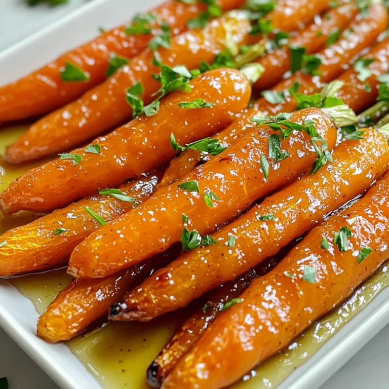 - 900 g Babykarotten - 60 ml reiner Ahornsirup - 60 g brauner Zucker - 45 ml Olivenöl - 1 Teelöffel Zimt - 1/2 Teelöffel Muskatnuss - Salz und Pfeffer nach Geschmack - Frische Petersilie, gehackt Die Hauptzutaten für dieses Rezept sind einfach und frisch. Babykarotten sind perfekt, weil sie süß und zart sind. Ahornsirup bringt eine feine Süße, die die Karotten ergänzt. Brauner Zucker hilft, eine schöne Karamellisierung zu erreichen. Die Gewürze sind ebenfalls wichtig. Olivenöl sorgt für einen leckeren Geschmack und hilft beim Rösten. Zimt und Muskatnuss fügen eine warme Note hinzu. Diese Gewürze machen die Karotten besonders aromatisch. Für die Garnierung nutzen wir Salz und Pfeffer. Diese geben den Karotten den letzten Schliff. Frische Petersilie sorgt für Farbe und einen frischen Geschmack. Sie macht das Gericht schön und einladend. Jede Zutat hat ihren Platz. Sie spielen zusammen und schaffen ein köstliches Gericht. - Beginnen Sie mit 900 g Babykarotten. Putzen Sie diese gut. Entfernen Sie Schmutz und eventuelle Schäden. - Bereiten Sie die Gewürze und den Sirup vor. Mischen Sie in einer großen Schüssel 60 ml reinen Ahornsirup, 60 g braunen Zucker und 45 ml Olivenöl. - Fügen Sie 1 Teelöffel Zimt und 1/2 Teelöffel Muskatnuss hinzu. Geben Sie Salz und Pfeffer nach Geschmack dazu. Rühren Sie alles gut um, bis der Zucker aufgelöst ist. - Heizen Sie den Ofen auf 220°C vor. Ein heißer Ofen sorgt für perfekte Röstaromen. - Geben Sie die Babykarotten in die Schüssel. Wenden Sie die Karotten in der süßen Mischung, bis sie gleichmäßig bedeckt sind. Achten Sie darauf, dass jede Karotte gut eingehüllt ist. - Verteilen Sie die beschichteten Karotten auf einem großen Backblech in einer einzigen Schicht. So rösten sie gleichmäßig. - Rösten Sie die Karotten für 25-30 Minuten. Wenden Sie die Karotten einmal während des Röstens. So erhalten sie eine schöne Karamellisierung und zarte Textur. Um die Karotten gleichmäßig zu rösten, lege sie in einer einzigen Schicht auf das Backblech. Wenn die Karotten übereinanderliegen, garen sie nicht gleichmäßig. So wird das Rösten optimal. Der Ofen sollte auf 220°C vorgeheizt sein. Diese hohe Temperatur hilft, die Karotten schnell zu garen und ihnen eine schöne Karamellisierung zu geben. Für mehr Geschmack kannst du verschiedene Siruparten ausprobieren. Honig oder Agavendicksaft sind gute Alternativen. Spiele auch mit der Zuckermenge. Wenn du weniger Zucker nimmst, bleiben die Karotten weniger süß. Das kann den natürlichen Geschmack der Karotten verstärken. Wenn du die Karotten servierst, lege sie auf einen rustikalen Teller. Das sieht toll aus! Du kannst etwas von dem restlichen Sirup aus der Backform darüber träufeln. Das gibt extra Süße. Garniere die Karotten mit frisch gehackter Petersilie. Das sorgt für Farbe und frischen Geschmack. {{image_4}} Um deinen gerösteten Karotten mehr Textur zu geben, kannst du Nüsse oder Samen hinzufügen. Walnüsse oder Sonnenblumenkerne sind großartige Optionen. Sie bringen einen schönen Crunch in das Gericht. Du kannst auch andere Gemüsesorten zu den Karotten geben. Süßkartoffeln oder Rote Beete passen gut. Diese Gemüse bringen Farbe und zusätzliche Aromen. Wenn du eine vegane Version machen möchtest, gibt es einfache Alternativen. Du kannst den Ahornsirup durch Agavendicksaft ersetzen. Dies gibt immer noch die nötige Süße. Auch das Olivenöl kannst du durch Kokosöl oder Avocadoöl ersetzen. Diese Öle haben einen milden Geschmack und sind gesund. Um deiner Rezeptur eine neue Note zu geben, probiere verschiedene Gewürze aus. Kreuzkümmel oder Ingwer können interessante Aromen hinzufügen. Auch frische Kräuter wie Thymian oder Rosmarin passen gut. Sie verleihen den Karotten einen regionalen Charakter und machen sie einzigartig. Experimentiere und finde deine Lieblingskombination! Um die Reste der gerösteten Karotten aufzubewahren, lassen Sie sie zuerst abkühlen. Legen Sie die Karotten dann in einen luftdichten Behälter. So bleiben sie frisch. Lagern Sie den Behälter im Kühlschrank. Die gerösteten Karotten halten sich so etwa drei bis fünf Tage. Die beste Methode, um die Karotten wieder aufzuwärmen, ist im Ofen. Heizen Sie den Ofen auf 180°C vor. Legen Sie die Karotten auf ein Backblech und erwärmen Sie sie für 10 bis 15 Minuten. So bleiben sie lecker. Vermeiden Sie die Mikrowelle. Sie macht die Karotten oft matschig. Wenn Sie die Karotten im Ofen aufwärmen, bleibt die Textur besser. Genießen Sie den süßen Geschmack der Ahornkarotten frisch und warm! Das Rösten von Karotten dauert etwa 25-30 Minuten. Ich empfehle, die Karotten einmal während des Röstens zu wenden. So werden sie gleichmäßig gar und caramelisieren perfekt. Achte darauf, dass der Ofen auf 220°C vorgeheizt ist. Das hilft, die Süße des braunen Zuckers und des Ahornsirups besser zu entfalten. Wenn die Karotten zart und leicht gebräunt sind, sind sie fertig. Ja, du kannst auch andere Karottensorten verwenden. Zum Beispiel eignen sich große Karotten gut. Schneide sie einfach in gleichmäßige Stücke, damit sie gleichmäßig garen. Du kannst auch bunte Karotten ausprobieren. Diese bringen mehr Farbe auf den Teller und machen das Gericht noch ansprechender. Die Geschmäcker sind ähnlich, sodass du nicht viel an der Rezeptur ändern musst. Geröstete Karotten passen gut zu vielen Gerichten. Sie sind eine tolle Beilage zu gegrilltem Fleisch oder Fisch. Auch zu Reis oder Quinoa harmonieren sie wunderbar. Du kannst sie auch in Salate geben, um mehr Geschmack und Textur hinzuzufügen. Eine Kombination mit Joghurt oder Feta bringt eine frische Note. Experimentiere und finde deine Lieblingskombination! Geröstete Karotten sind einfach zuzubereiten und lecker. Wir haben die wichtigsten Zutaten besprochen, wie Babykarotten, Ahornsirup und Gewürze. Die Schritt-für-Schritt-Anleitung macht das Rösten leicht. Sie können mit Variationen von Zutaten und Gewürzen experimentieren. Denken Sie daran, die Karotten richtig zu lagern und aufzuwärmen, um den Geschmack zu bewahren. Diese köstliche Beilage passt gut zu vielen Gerichten. Probieren Sie es aus und genießen Sie die Süße und den Geschmack!