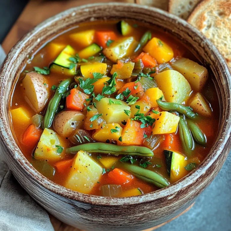 Für den Slow Cooker rustikalen Eintopf brauchen wir viele frische Gemüsesorten. Hier sind die Hauptzutaten, die du verwenden solltest: - 4 mittelgroße Karotten, in Scheiben geschnitten - 3 mittelgroße Kartoffeln, gewürfelt - 2 Selleriestangen, grob gehackt - 1 mittelgroße Zwiebel, gewürfelt - 2 Knoblauchzehen, fein gehackt - 1 Zucchini, gewürfelt - 1 Paprika, grob gehackt - 1 Dose (400 g) gewürfelte Tomaten (mit Saft) - 4 Tassen Gemüsebrühe - 1 Tasse grüne Bohnen, in 2,5 cm Stücke geschnitten Diese Zutaten geben deinem Eintopf eine tolle Basis. Sie sorgen für Farbe, Geschmack und gesunde Nährstoffe. Die richtigen Gewürze und Kräuter machen den Eintopf besonders lecker. Hier sind die Zutaten, die du hinzufügen solltest: - 2 Teelöffel getrockneter Thymian - 1 Teelöffel getrockneter Rosmarin - 1 Teelöffel Paprikapulver - Salz und Pfeffer nach Geschmack - 2 Esslöffel Olivenöl Diese Gewürze bringen das Gemüse zum Strahlen. Sie machen den Eintopf würzig und aromatisch. Frische Zutaten machen den besten Eintopf. Hier sind einige Tipps, wie du die besten Zutaten auswählst: - Kaufe saisonales Gemüse. Es ist frischer und hat mehr Geschmack. - Achte auf die Farbe. Helle Farben zeigen, dass das Gemüse frisch ist. - Wähle Gemüse, das fest und knackig ist. Vermeide matschige oder vergilbte Stücke. - Frage im Geschäft nach den besten Optionen. Oft wissen die Verkäufer, welches Gemüse frisch ist. Mit diesen Tipps kannst du sicherstellen, dass dein Eintopf köstlich und nahrhaft wird. Zuerst waschen Sie das Gemüse gut. Schneiden Sie die Karotten in Scheiben und die Kartoffeln in Würfel. Hacken Sie den Sellerie grob und würfeln Sie die Zwiebel. Der Knoblauch wird fein gehackt. Würfeln Sie auch die Zucchini und hacken Sie die Paprika. Zuletzt schneiden Sie die grünen Bohnen in 2,5 cm Stücke. Diese Vorbereitung hilft, dass alles gleichmäßig gart. Erhitzen Sie das Olivenöl in einer Pfanne auf mittlerer Hitze. Fügen Sie die Zwiebeln und den Knoblauch hinzu. Braten Sie alles an, bis die Zwiebeln glasig sind, etwa 3-4 Minuten. Das Anbraten verstärkt die Aromen. Dieser Schritt macht Ihren Eintopf besonders lecker. Geben Sie die angedünsteten Zwiebeln und den Knoblauch in den Slow Cooker. Fügen Sie nun die Karotten, Kartoffeln, Sellerie, Zucchini, Paprika und grünen Bohnen hinzu. Die Dose mit gewürfelten Tomaten kommt als Nächstes. Gießen Sie die Gemüsebrühe hinein. Streuen Sie den Thymian, Rosmarin, Paprikapulver, Salz und Pfeffer darüber. Rühren Sie alles gut um. So wird das Gemüse gleichmäßig in der Brühe gegart. Decken Sie den Slow Cooker ab. Stellen Sie ihn auf niedrige Hitze und lassen Sie den Eintopf 6-8 Stunden kochen. Wenn Sie es eilig haben, stellen Sie ihn auf hohe Hitze und kochen Sie 3-4 Stunden. Prüfen Sie, ob das Gemüse zart ist. Nach der Kochzeit probieren Sie den Eintopf. Passen Sie die Gewürze nach Ihrem Geschmack an. Vielleicht brauchen Sie mehr Salz oder Pfeffer. Fügen Sie auch mehr Kräuter hinzu, wenn Sie möchten. So wird der Geschmack perfekt. Löffeln Sie die Suppe in Schüsseln. Garnieren Sie sie mit frischer, gehackter Petersilie. Dies bringt Farbe und einen frischen Geschmack. Sie können den Eintopf auch mit knusprigem Brot oder Quinoa servieren. Ein bisschen geriebener Parmesan oben drauf macht es noch besser. Um den rustikalen Geschmack zu erreichen, verwende frisches Gemüse. Das macht einen großen Unterschied. Schneide die Karotten und Kartoffeln in gleichmäßige Stücke. So garen sie gleichmäßig. Brate die Zwiebeln und den Knoblauch an, bevor du sie hinzufügst. Diese Schritte bringen die Aromen hervor. Du kannst auch frische Kräuter verwenden, um einen intensiveren Geschmack zu erhalten. Ein häufiger Fehler ist, das Gemüse zu klein zu schneiden. Klein geschnittenes Gemüse kann matschig werden. Achte darauf, die Stücke etwa gleich groß zu lassen. Ein weiterer Fehler ist, den Slow Cooker zu überfüllen. Lass genug Platz, damit die Hitze zirkulieren kann. Auch das Vergessen der Gewürze kann das Gericht flach machen. Streue die Gewürze gleichmäßig über das Gemüse. Stelle sicher, dass der Slow Cooker richtig eingestellt ist. Bei niedriger Hitze dauert es länger, aber das Gemüse wird zart. Bei hoher Hitze geht es schneller, aber die Textur kann leiden. Decke den Topf gut ab, um die Feuchtigkeit zu halten. Rühre einmal während des Kochens um, aber nicht zu oft. Das hilft, die Aromen zu bewahren. {{image_4}} Um den Eintopf noch bunter zu machen, füge mehr Gemüse hinzu. Brokkoli, Blumenkohl oder Kürbis sind gute Optionen. Diese Gemüsesorten bringen neue Texturen und Geschmäcker in den Eintopf. Du kannst auch Spinat oder Grünkohl hinzufügen, um mehr Nährstoffe zu bekommen. Achte darauf, das Gemüse gleichmäßig zu schneiden, damit alles gleichmäßig gart. Diese Suppe ist von Natur aus vegan und glutenfrei. Du musst nur sicherstellen, dass die Brühe auch glutenfrei ist. Verwende Gemüsebrühe ohne Gluten, um sicherzugehen. Wenn du möchtest, kannst du auch eine pflanzliche Sahne hinzufügen, um es cremiger zu machen. Kokosmilch ist eine tolle Option und gibt einen feinen Geschmack. Wenn du etwas Herzhaftes möchtest, füge Fleisch hinzu. Hähnchen oder Rindfleisch passen gut. Schneide das Fleisch in kleine Stücke und brate es vorher an. Das bringt mehr Geschmack. Für pflanzliche Proteine kannst du Linsen oder Kichererbsen verwenden. Diese geben dem Eintopf mehr Biss und sind sehr nahrhaft. Um die Frische des Eintopfs zu bewahren, lasse ihn zuerst abkühlen. Fülle ihn dann in luftdichte Behälter. Diese Behälter helfen, den Geschmack zu erhalten. Du kannst den Eintopf im Kühlschrank für bis zu 4 Tage aufbewahren. Wenn du ihn länger lagern möchtest, friere ihn ein. Achte darauf, den Eintopf in Portionen zu teilen. So kannst du immer genau die Menge auftauen, die du brauchst. Wenn du Reste hast, stelle sicher, dass du sie schnell kühlst. Lass den Eintopf nicht länger als zwei Stunden bei Raumtemperatur stehen. Bewahre ihn in einem luftdichten Behälter auf. So bleiben die Aromen erhalten. Wenn du Reste in den Kühlschrank stellst, beschrifte die Behälter mit dem Datum. So siehst du sofort, wie alt die Reste sind. Der Eintopf bleibt im Kühlschrank etwa 4 Tage frisch. Im Gefrierfach hält er bis zu 3 Monate. Achte darauf, ihn gut zu verpacken, um Gefrierbrand zu vermeiden. Wenn du ihn wieder aufwärmst, koche ihn gründlich. So stellst du sicher, dass er sicher zu essen ist. Wenn du nicht sicher bist, ob der Eintopf noch gut ist, verlasse dich auf deinen Geruch und dein Augenmaß. Du kannst den Eintopf bis zu fünf Tage im Kühlschrank aufbewahren. Stelle sicher, dass du ihn in einem luftdichten Behälter lagerst. So bleibt er frisch und lecker. Wenn du ihn länger aufbewahren möchtest, friere ihn ein. Im Gefrierfach hält er bis zu drei Monate. Ja, die Kochzeit kann angepasst werden. Wenn du mehr Zeit hast, koche den Eintopf auf niedriger Stufe für 8 Stunden. Für eine schnellere Zubereitung kannst du ihn auf hoher Stufe in 3-4 Stunden garen. Achte darauf, dass das Gemüse weich, aber nicht matschig ist. Um den Eintopf schärfer zu machen, füge einfach etwas rote Paprikaflocken oder frische Chili hinzu. Du kannst auch einen Schuss scharfe Sauce verwenden. Beginne mit einer kleinen Menge und probiere, bevor du mehr hinzufügst. So kannst du die Schärfe gut kontrollieren. Dieser Eintopf passt gut zu knusprigem Brot oder frisch gebackenem Baguette. Du kannst auch Quinoa oder Reis als Beilage verwenden. Für einen extra Kick, streue geriebenen Parmesan oben drauf. Dies bringt einen tollen Geschmack und Textur in dein Gericht. Zusammenfassend haben wir die wichtigsten Punkte für einen perfekten Eintopf behandelt. Wir haben die Zutaten, die Schritte und wertvolle Tipps durchgehen. Frische Zutaten machen den Unterschied. Ein gut gewählter Mix an Gewürzen bringt den Geschmack hervor. Den Eintopf richtig zu lagern, ist ebenfalls wichtig. Mit den Variationen kannst du kreativ sein und deinen Eintopf anpassen. Experimentiere ruhig! Kochen macht Spaß, und dein Eintopf wird sicher ein Hit!