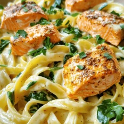 Für dieses leckere Gericht benötigst du: - 2 Lachsfilets (jeweils ca. 170 g) - 225 g Fettuccine-Nudeln - 2 Esslöffel Cajun-Gewürz - 2 Esslöffel Olivenöl - 240 ml Schlagsahne - 100 g geriebener Parmesan - 2 Knoblauchzehen, fein gehackt - 1 Tasse Spinat, grob gehackt - Salz und Pfeffer nach Geschmack - Frische Petersilie, gehackt (zum Garnieren) Diese Zutaten sind die Basis für einen schmackhaften und cremigen Pasta-Traum. Cajun-Gewürz bringt viel Geschmack. Es ist eine Mischung aus Paprika, Knoblauchpulver, Zwiebelpulver und anderen Gewürzen. Diese Mischung sorgt für eine würzige und leicht scharfe Note. Du kannst die Menge nach deinem Geschmack anpassen. Wenn du es schärfer magst, füge etwas mehr hinzu! Frische Zutaten machen den Unterschied. Wähle frischen Lachs, der fest und glänzend aussieht. Achte darauf, dass der Spinat knackig und grün ist. Frische Petersilie gibt dem Gericht Farbe und Geschmack. Diese kleinen Details machen deine Cajun Lachs Alfredo Pasta noch besser. Zuerst würzen wir die Lachsfilets. Nehmen Sie die zwei Lachsfilets und reiben Sie das Cajun-Gewürz gleichmäßig auf beiden Seiten ein. Achten Sie darauf, dass sie gut bedeckt sind. Das gibt dem Lachs seinen tollen Geschmack. Jetzt müssen wir den Lachs anbraten. Erhitzen Sie das Olivenöl in einer großen Pfanne bei mittlerer Hitze. Fügen Sie die gewürzten Lachsfilets hinzu. Braten Sie sie für etwa 4-5 Minuten auf jeder Seite. Der Lachs sollte schön gebräunt und durchgegart sein. Danach nehmen Sie den Lachs aus der Pfanne und stellen ihn beiseite. Jetzt kommt die Pasta. Bring einen großen Topf mit gesalzenem Wasser zum Kochen. Fügen Sie die Fettuccine-Nudeln hinzu und kochen Sie sie nach Packungsanweisung. Achten Sie darauf, dass sie al dente sind. Das bedeutet, dass die Nudeln noch leicht fest sind. Bevor Sie die Nudeln abgießen, fangen Sie ½ Tasse Nudelwasser auf. Dieses Wasser hilft uns später, die Soße zu verdünnen. Gießen Sie die Nudeln ab und stellen Sie sie beiseite. Jetzt bereiten wir die Soße vor. Verwenden Sie die gleiche Pfanne, in der Sie den Lachs gebraten haben. Geben Sie den fein gehackten Knoblauch hinzu und braten Sie ihn für etwa 1 Minute an. Er sollte aromatisch sein, aber nicht verbrennen. Jetzt fügen Sie die Schlagsahne hinzu und bringen Sie die Mischung zum sanften Köcheln. Rühren Sie den geriebenen Parmesan unter die Soße, bis er schmilzt. Fügen Sie dann den grob gehackten Spinat hinzu und lassen Sie ihn kurz mitgaren. Er sollte nur leicht verwelken. Schmecken Sie die Soße mit Salz und Pfeffer ab. Wenn die Soße zu dick ist, fügen Sie nach und nach das aufgefangene Nudelwasser hinzu, bis die gewünschte Konsistenz erreicht ist. Jetzt können Sie die abgetropften Fettuccine in die Soße geben und gut vermengen. Die Soße ist der Schlüssel zu jedem guten Pasta-Gericht. Um die perfekte Konsistenz zu erreichen, beginne mit der Schlagsahne. Du solltest sie sanft erhitzen, damit sie nicht kocht. Wenn die Soße zu dick wird, füge schrittweise das reservierte Nudelwasser hinzu. Das Wasser enthält Stärke und hilft, die Soße cremiger zu machen. Achte darauf, die Soße ständig zu rühren, damit sie nicht anbrennt. Der Lachs sollte schön knusprig und gar sein. Erhitze das Olivenöl in der Pfanne auf mittlerer Stufe. Lege die gewürzten Lachsfilets vorsichtig hinein. Brate sie etwa 4 bis 5 Minuten auf jeder Seite. Wenn die Außenseite goldbraun ist und das Fleisch sich leicht mit einer Gabel zerteilen lässt, ist der Lachs perfekt. Lass ihn nach dem Garen für ein paar Minuten ruhen, damit er saftig bleibt. Für eine ansprechende Präsentation serviere die Pasta in tiefen Tellern. Lege die Lachsstücke darauf und garniere sie mit frisch gehackter Petersilie. Streue etwas geriebenen Parmesan darüber für zusätzlichen Geschmack. Wenn du es scharf magst, füge Chili-Flocken hinzu. Diese kleinen Details machen dein Gericht noch einladender und leckerer. {{image_4}} Wenn Sie auf Fleisch verzichten möchten, probieren Sie Tofu oder Seitan. Diese Optionen nehmen den Geschmack der Cajun-Gewürze gut auf. Schneiden Sie das Tofu in Würfel und braten Sie es ähnlich wie den Lachs an. Fügen Sie dann die Soße und die Pasta hinzu, um ein leckeres Gericht zu erhalten. Sie können auch andere Fischsorten für dieses Rezept nutzen. Geben Sie anstelle von Lachs beispielsweise Forelle oder Makrele. Diese Fische sind ebenfalls zart und passen gut zu den Cajun-Gewürzen. Achten Sie darauf, die Garzeit anzupassen, da dünnere Filets schneller garen. Für eine glutenfreie Variante wählen Sie Reisnudeln oder Linsennudeln. Diese sind leicht erhältlich und haben eine ähnliche Textur. Kochen Sie die glutenfreien Nudeln nach Packungsanleitung. Achten Sie darauf, die Soße gut mit den Nudeln zu vermengen, um ein schmackhaftes Ergebnis zu erzielen. Um die Reste deiner Cajun Lachs Alfredo Pasta frisch zu halten, lagere sie in einem luftdichten Behälter. Achte darauf, die Pasta vor dem Lagern gut abkühlen zu lassen. Du kannst die Pasta auch in Portionen aufteilen. So hast du immer eine schnelle Mahlzeit bereit. Die Cajun Lachs Alfredo Pasta hält sich im Kühlschrank etwa 3 bis 4 Tage. Stelle sicher, dass der Behälter gut verschlossen ist. So bleibt der Geschmack erhalten. Prüfe vor dem Verzehr, ob die Pasta frisch riecht und aussieht. Um die Pasta aufzuwärmen, kannst du die Mikrowelle oder eine Pfanne verwenden. Bei der Mikrowelle erwärmst du die Pasta in kurzen Intervallen von 30 Sekunden. Füge eventuell einen Spritzer Wasser hinzu, um die Soße cremig zu halten. In der Pfanne erwärmst du sie bei mittlerer Hitze, rühre dabei oft um. So wird die Pasta gleichmäßig warm und bleibt lecker. Ja, du kannst die Soße auch ohne Sahne machen. Verwende stattdessen Milch oder pflanzliche Milch. Du kannst auch Cashewcreme für eine reichhaltige Note nutzen. Diese Alternativen machen die Soße leichter, aber sie bleibt lecker. Cajun-Gerichte kommen aus Louisiana, USA. Die Cajun-Küche entstand durch französische Einwanderer. Sie mischten lokale Zutaten mit ihren eigenen Traditionen. Cajun-Gerichte sind bekannt für ihre Gewürze und reichhaltigen Aromen. Sie bringen viel Geschmack und Wärme auf den Teller. Wenn du keine Fettuccine hast, benutze andere Pasta. Penne oder Tagliatelle sind gute Optionen. Du kannst auch glutenfreie Pasta verwenden, wenn nötig. Wichtig ist, dass die Pasta die Soße gut aufnimmt. Cajun Lachs Alfredo Pasta ist einfach zuzubereiten und lecker. Wir haben die Hauptzutaten, Gewürze und frische Zutaten besprochen. Die Schritt-für-Schritt-Anleitung hilft dir beim perfekten Lachs und der Saucenzubereitung. Mit unseren Tipps bekommst du die ideale Konsistenz und kannst den Lachs richtig garen. Variiere das Rezept nach Belieben mit vegetarischen Optionen oder glutenfreier Pasta. Denke auch an die richtige Lagerung der Reste. Probiere es aus und genieße das Gericht.