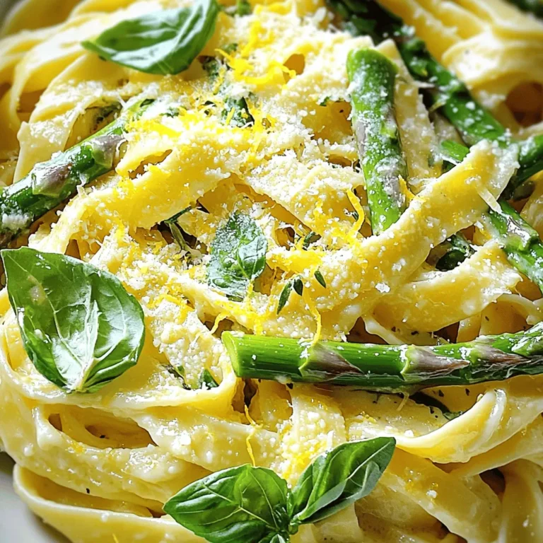 Für die cremige Zitrone Spargel Pasta brauchst du folgende Zutaten: - 340 g Fettuccine oder Spaghetti - 1 Bund frischer Spargel, beschnitten und in 5 cm lange Stücke geschnitten - 2 Esslöffel Olivenöl - 3 Knoblauchzehen, fein gehackt - 240 ml Schlagsahne - Zesten und Saft von 1 mittelgroßen Zitrone - 100 g frisch geriebener Parmesan-Käse - Salz und Pfeffer nach Geschmack - Frisches Basilikum oder Petersilie zum Garnieren Beim Kauf der Zutaten solltest du frischen Spargel wählen. Achte auf feste Stängel und leuchtende Farben. Verwende frischen Parmesan-Käse, um den besten Geschmack zu erzielen. Die Zitrone sollte saftig und fest sein. Falls du keine Fettuccine oder Spaghetti magst, probiere Penne oder Linguine. Für eine leichtere Sauce kannst du griechischen Joghurt statt Schlagsahne nutzen. Wenn du keinen Spargel hast, nimm Brokkoli oder Erbsen. Diese passen gut zu Zitronensauce. Für eine vegane Version ersetze die Sahne mit Kokosmilch und den Käse mit einer pflanzlichen Alternative. Um die Fettuccine oder Spaghetti perfekt zu kochen, beginne mit einem großen Topf. Fülle den Topf mit Wasser und füge eine gute Prise Salz hinzu. Bring das Wasser zum Kochen. Gib die Pasta hinein und koche sie gemäß den Anweisungen auf der Verpackung. Achte darauf, dass die Pasta al dente bleibt. Das bedeutet, sie sollte bissfest sein. Bevor du die Pasta abgießt, reserviere etwa 240 ml Nudelwasser. Das hilft später, die Sauce zu verdünnen. Lass die Pasta abtropfen und stelle sie beiseite. Jetzt kommt der Spargel. Nimm einen großen Pfanne und erhitze das Olivenöl bei mittlerer Hitze. Schneide den Spargel in 5 cm lange Stücke und füge ihn in die Pfanne. Brate den Spargel etwa 3 bis 4 Minuten lang an. Er sollte leuchtend grün und zart-knackig sein. Rühre dann den fein gehackten Knoblauch unter und koche ihn eine weitere Minute. Der Knoblauch wird aromatisch und gibt der Mischung einen tollen Geschmack. Senke nun die Hitze auf medium-low. Gieße die Schlagsahne in die Pfanne zu Spargel und Knoblauch. Rühre gut um und lass die Mischung für 2 bis 3 Minuten köcheln. Die Hitze sorgt dafür, dass die Sahne etwas eindickt. Füge dann die Zitronenzesten und den Saft der Zitrone hinzu. Rühre gut um, damit sich die Aromen verbinden. Jetzt ist es Zeit, den frisch geriebenen Parmesan-Käse hinzuzufügen. Rühre weiter, bis der Käse schmilzt und die Sauce schön cremig wird. Jetzt kommt der spannendste Teil! Gib die gekochte Pasta in die Pfanne mit der Sauce. Vermenge alles gut. Achte darauf, dass die Pasta gleichmäßig mit der cremigen Zitronensauce überzogen ist. Falls die Sauce zu dick ist, füge nach und nach etwas von dem reservierten Nudelwasser hinzu. Das hilft, die perfekte Konsistenz zu erreichen. Bevor du das Gericht servierst, schmecke die Pasta mit Salz und Pfeffer ab. Nimm die Pfanne vom Herd und serviere die Pasta heiß. Garniere das Gericht mit frischem Basilikum oder Petersilie. Das gibt einen schönen Farbkontrast und zusätzlichen Geschmack. Jetzt ist deine cremige Zitrone Spargel Pasta bereit zum Genießen! Um die perfekte Konsistenz zu erreichen, beginne mit al dente Pasta. Das bedeutet, dass die Pasta fest, aber nicht hart ist. Wenn die Sauce zu dick wird, füge langsam etwas von dem reservierten Nudelwasser hinzu. Rühre gut um, bis die Sauce die gewünschte Cremigkeit hat. Das Nudelwasser hilft, die Sauce zu binden und gibt ihr mehr Geschmack. Um den Geschmack zu verbessern, kannst du frische Kräuter wie Petersilie oder Basilikum hinzufügen. Eine Prise Muskatnuss harmoniert gut mit der Sahne und dem Spargel. Wenn du es würziger magst, füge eine Prise rote Paprikaflocken hinzu. Auch etwas Zitronenschale verstärkt das Zitronenaroma und macht das Gericht noch frischer. Bereite die Zutaten im Voraus vor, um die Kochzeit zu verkürzen. Schneide den Spargel und hacke den Knoblauch schon vorher. Du kannst die Pasta auch schon kochen und kurz abkühlen lassen. So kannst du alles schnell zusammenfügen, wenn du bereit bist zu kochen. Dies macht das Gericht perfekt für stressige Tage. {{image_4}} Du kannst das Rezept mit anderen Gemüsesorten oder Proteinen anpassen. Hier sind einige Vorschläge: - Erbsen: Sie fügen eine süße Note hinzu und passen gut zur Zitrone. - Brokkoli: Sein fester Biss ergänzt die Cremigkeit der Sauce. - Hähnchen: Gegrilltes oder gebratenes Hähnchen gibt dir eine herzhaftere Option. - Garnelen: Sie bringen einen feinen Meeresgeschmack in das Gericht. Diese Zutaten machen dein Gericht noch spannender und nahrhafter. Wenn du eine vegetarische oder vegane Version möchtest, gibt es viele Anpassungen. Hier sind einige Ideen: - Pflanzliche Sahne: Verwende eine pflanzliche Sahne, um die Sauce cremig zu halten. - Nährhefe: Diese kann anstelle von Parmesan verwendet werden, um einen herzhaften Geschmack zu erzielen. - Tofu: Füge gebratenen Tofu hinzu, um eine proteinreiche Option zu bekommen. So bleibt das Gericht lecker und erfüllt verschiedene Ernährungsbedürfnisse. Saisonale Zutaten verbessern den Geschmack und die Frische. Hier sind einige Vorschläge für verschiedene Jahreszeiten: - Frühling: Füge frische Erbsen oder Radieschen für einen knackigen Biss hinzu. - Sommer: Verwende Zucchini oder Kirschtomaten, um eine leichte Note zu bringen. - Herbst: Kürbiswürfel oder Spinat passen gut zur cremigen Sauce. - Winter: Verwende Rosenkohl oder Karotten für mehr Farbe und Geschmack. Mit diesen saisonalen Zutaten wird dein Gericht immer frisch und aufregend. Um übrig gebliebene Pasta richtig zu lagern, lege die Reste in einen luftdichten Behälter. Dies hilft, die Frische zu bewahren. Stelle sicher, dass die Pasta abgekühlt ist, bevor du sie verschließt. So kannst du verhindern, dass sich Feuchtigkeit bildet. Lagere die Reste im Kühlschrank. Dort bleiben sie bis zu drei Tage frisch. Beim Aufwärmen der Pasta ist es wichtig, die Qualität zu erhalten. Du kannst die Pasta in der Mikrowelle oder auf dem Herd aufwärmen. Füge etwas Wasser oder Schlagsahne hinzu, bevor du sie erhitzt. Dies hilft, die Sauce cremig zu halten. Erwärme die Pasta immer bei niedriger Hitze. So vermeidest du, dass sie austrocknet oder anbrennt. Die Haltbarkeit der Zutaten variiert. Frischer Spargel bleibt im Kühlschrank etwa drei bis fünf Tage frisch. Schlagsahne solltest du innerhalb von einer Woche verwenden, nachdem du sie geöffnet hast. Der Parmesan-Käse hält sich in der Regel etwa vier bis sechs Wochen, wenn er richtig gelagert wird. Fertige Pasta kann im Kühlschrank bis zu drei Tage aufbewahrt werden. Wenn du sie länger lagern möchtest, friere die Reste ein. So bleiben sie bis zu drei Monate genießbar. Die Zubereitung dauert insgesamt 30 Minuten. Du benötigst etwa 10 Minuten für die Vorbereitung. Die Kochzeit für die Pasta und die Sauce beträgt weitere 20 Minuten. Das ist schnell und einfach! Ja, du kannst andere Nudelsorten verwenden. Fettuccine und Spaghetti sind ideal, aber auch Penne oder Linguine passen gut. Wähle die Nudeln, die dir am besten gefallen. Achte darauf, die Kochzeit entsprechend anzupassen. Um die Sauce cremiger zu machen, kannst du mehr Schlagsahne hinzufügen. Eine weitere Option ist, etwas Frischkäse zu verwenden. Du kannst auch mehr Parmesan-Käse einrühren. Diese Zutaten geben der Sauce einen reichhaltigeren Geschmack. Der Spargel ist nicht zwingend notwendig. Wenn du keinen Spargel hast, kannst du Brokkoli oder Erbsen nutzen. Auch Zucchini passt gut. Diese Alternativen bringen frisches Gemüse in dein Gericht. Zusammenfassend haben wir alle wichtigen Zutaten für die cremige Zitrone Spargel Pasta besprochen. Ich habe Tipps zur Zubereitung gegeben und euch geschult, wie man die Sauce richtig macht. Ihr könnt die Pasta nach eurem Geschmack anpassen und sogar Reste optimal lagern. Denkt daran, die besten Zutaten zu wählen und die Sauce gut abzuschmecken. Experimentiert mit Variationen, um euer Gericht spannend zu halten. Viel Spaß beim Nachkochen und Genießen!