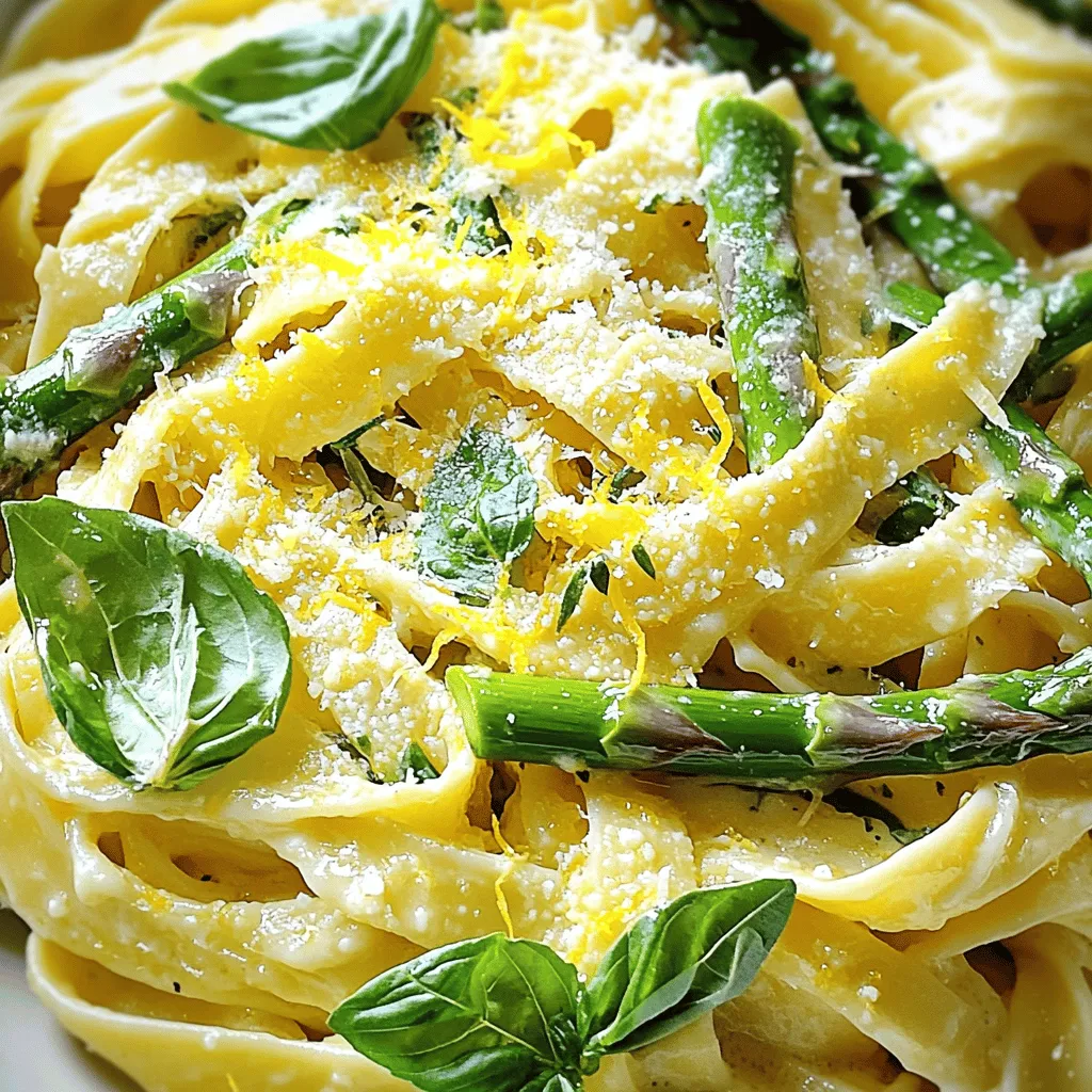 Für die cremige Zitrone Spargel Pasta brauchst du folgende Zutaten: - 340 g Fettuccine oder Spaghetti - 1 Bund frischer Spargel, beschnitten und in 5 cm lange Stücke geschnitten - 2 Esslöffel Olivenöl - 3 Knoblauchzehen, fein gehackt - 240 ml Schlagsahne - Zesten und Saft von 1 mittelgroßen Zitrone - 100 g frisch geriebener Parmesan-Käse - Salz und Pfeffer nach Geschmack - Frisches Basilikum oder Petersilie zum Garnieren Beim Kauf der Zutaten solltest du frischen Spargel wählen. Achte auf feste Stängel und leuchtende Farben. Verwende frischen Parmesan-Käse, um den besten Geschmack zu erzielen. Die Zitrone sollte saftig und fest sein. Falls du keine Fettuccine oder Spaghetti magst, probiere Penne oder Linguine. Für eine leichtere Sauce kannst du griechischen Joghurt statt Schlagsahne nutzen. Wenn du keinen Spargel hast, nimm Brokkoli oder Erbsen. Diese passen gut zu Zitronensauce. Für eine vegane Version ersetze die Sahne mit Kokosmilch und den Käse mit einer pflanzlichen Alternative. Um die Fettuccine oder Spaghetti perfekt zu kochen, beginne mit einem großen Topf. Fülle den Topf mit Wasser und füge eine gute Prise Salz hinzu. Bring das Wasser zum Kochen. Gib die Pasta hinein und koche sie gemäß den Anweisungen auf der Verpackung. Achte darauf, dass die Pasta al dente bleibt. Das bedeutet, sie sollte bissfest sein. Bevor du die Pasta abgießt, reserviere etwa 240 ml Nudelwasser. Das hilft später, die Sauce zu verdünnen. Lass die Pasta abtropfen und stelle sie beiseite. Jetzt kommt der Spargel. Nimm einen großen Pfanne und erhitze das Olivenöl bei mittlerer Hitze. Schneide den Spargel in 5 cm lange Stücke und füge ihn in die Pfanne. Brate den Spargel etwa 3 bis 4 Minuten lang an. Er sollte leuchtend grün und zart-knackig sein. Rühre dann den fein gehackten Knoblauch unter und koche ihn eine weitere Minute. Der Knoblauch wird aromatisch und gibt der Mischung einen tollen Geschmack. Senke nun die Hitze auf medium-low. Gieße die Schlagsahne in die Pfanne zu Spargel und Knoblauch. Rühre gut um und lass die Mischung für 2 bis 3 Minuten köcheln. Die Hitze sorgt dafür, dass die Sahne etwas eindickt. Füge dann die Zitronenzesten und den Saft der Zitrone hinzu. Rühre gut um, damit sich die Aromen verbinden. Jetzt ist es Zeit, den frisch geriebenen Parmesan-Käse hinzuzufügen. Rühre weiter, bis der Käse schmilzt und die Sauce schön cremig wird. Jetzt kommt der spannendste Teil! Gib die gekochte Pasta in die Pfanne mit der Sauce. Vermenge alles gut. Achte darauf, dass die Pasta gleichmäßig mit der cremigen Zitronensauce überzogen ist. Falls die Sauce zu dick ist, füge nach und nach etwas von dem reservierten Nudelwasser hinzu. Das hilft, die perfekte Konsistenz zu erreichen. Bevor du das Gericht servierst, schmecke die Pasta mit Salz und Pfeffer ab. Nimm die Pfanne vom Herd und serviere die Pasta heiß. Garniere das Gericht mit frischem Basilikum oder Petersilie. Das gibt einen schönen Farbkontrast und zusätzlichen Geschmack. Jetzt ist deine cremige Zitrone Spargel Pasta bereit zum Genießen! Um die perfekte Konsistenz zu erreichen, beginne mit al dente Pasta. Das bedeutet, dass die Pasta fest, aber nicht hart ist. Wenn die Sauce zu dick wird, füge langsam etwas von dem reservierten Nudelwasser hinzu. Rühre gut um, bis die Sauce die gewünschte Cremigkeit hat. Das Nudelwasser hilft, die Sauce zu binden und gibt ihr mehr Geschmack. Um den Geschmack zu verbessern, kannst du frische Kräuter wie Petersilie oder Basilikum hinzufügen. Eine Prise Muskatnuss harmoniert gut mit der Sahne und dem Spargel. Wenn du es würziger magst, füge eine Prise rote Paprikaflocken hinzu. Auch etwas Zitronenschale verstärkt das Zitronenaroma und macht das Gericht noch frischer. Bereite die Zutaten im Voraus vor, um die Kochzeit zu verkürzen. Schneide den Spargel und hacke den Knoblauch schon vorher. Du kannst die Pasta auch schon kochen und kurz abkühlen lassen. So kannst du alles schnell zusammenfügen, wenn du bereit bist zu kochen. Dies macht das Gericht perfekt für stressige Tage. {{image_4}} Du kannst das Rezept mit anderen Gemüsesorten oder Proteinen anpassen. Hier sind einige Vorschläge: - Erbsen: Sie fügen eine süße Note hinzu und passen gut zur Zitrone. - Brokkoli: Sein fester Biss ergänzt die Cremigkeit der Sauce. - Hähnchen: Gegrilltes oder gebratenes Hähnchen gibt dir eine herzhaftere Option. - Garnelen: Sie bringen einen feinen Meeresgeschmack in das Gericht. Diese Zutaten machen dein Gericht noch spannender und nahrhafter. Wenn du eine vegetarische oder vegane Version möchtest, gibt es viele Anpassungen. Hier sind einige Ideen: - Pflanzliche Sahne: Verwende eine pflanzliche Sahne, um die Sauce cremig zu halten. - Nährhefe: Diese kann anstelle von Parmesan verwendet werden, um einen herzhaften Geschmack zu erzielen. - Tofu: Füge gebratenen Tofu hinzu, um eine proteinreiche Option zu bekommen. So bleibt das Gericht lecker und erfüllt verschiedene Ernährungsbedürfnisse. Saisonale Zutaten verbessern den Geschmack und die Frische. Hier sind einige Vorschläge für verschiedene Jahreszeiten: - Frühling: Füge frische Erbsen oder Radieschen für einen knackigen Biss hinzu. - Sommer: Verwende Zucchini oder Kirschtomaten, um eine leichte Note zu bringen. - Herbst: Kürbiswürfel oder Spinat passen gut zur cremigen Sauce. - Winter: Verwende Rosenkohl oder Karotten für mehr Farbe und Geschmack. Mit diesen saisonalen Zutaten wird dein Gericht immer frisch und aufregend. Um übrig gebliebene Pasta richtig zu lagern, lege die Reste in einen luftdichten Behälter. Dies hilft, die Frische zu bewahren. Stelle sicher, dass die Pasta abgekühlt ist, bevor du sie verschließt. So kannst du verhindern, dass sich Feuchtigkeit bildet. Lagere die Reste im Kühlschrank. Dort bleiben sie bis zu drei Tage frisch. Beim Aufwärmen der Pasta ist es wichtig, die Qualität zu erhalten. Du kannst die Pasta in der Mikrowelle oder auf dem Herd aufwärmen. Füge etwas Wasser oder Schlagsahne hinzu, bevor du sie erhitzt. Dies hilft, die Sauce cremig zu halten. Erwärme die Pasta immer bei niedriger Hitze. So vermeidest du, dass sie austrocknet oder anbrennt. Die Haltbarkeit der Zutaten variiert. Frischer Spargel bleibt im Kühlschrank etwa drei bis fünf Tage frisch. Schlagsahne solltest du innerhalb von einer Woche verwenden, nachdem du sie geöffnet hast. Der Parmesan-Käse hält sich in der Regel etwa vier bis sechs Wochen, wenn er richtig gelagert wird. Fertige Pasta kann im Kühlschrank bis zu drei Tage aufbewahrt werden. Wenn du sie länger lagern möchtest, friere die Reste ein. So bleiben sie bis zu drei Monate genießbar. Die Zubereitung dauert insgesamt 30 Minuten. Du benötigst etwa 10 Minuten für die Vorbereitung. Die Kochzeit für die Pasta und die Sauce beträgt weitere 20 Minuten. Das ist schnell und einfach! Ja, du kannst andere Nudelsorten verwenden. Fettuccine und Spaghetti sind ideal, aber auch Penne oder Linguine passen gut. Wähle die Nudeln, die dir am besten gefallen. Achte darauf, die Kochzeit entsprechend anzupassen. Um die Sauce cremiger zu machen, kannst du mehr Schlagsahne hinzufügen. Eine weitere Option ist, etwas Frischkäse zu verwenden. Du kannst auch mehr Parmesan-Käse einrühren. Diese Zutaten geben der Sauce einen reichhaltigeren Geschmack. Der Spargel ist nicht zwingend notwendig. Wenn du keinen Spargel hast, kannst du Brokkoli oder Erbsen nutzen. Auch Zucchini passt gut. Diese Alternativen bringen frisches Gemüse in dein Gericht. Zusammenfassend haben wir alle wichtigen Zutaten für die cremige Zitrone Spargel Pasta besprochen. Ich habe Tipps zur Zubereitung gegeben und euch geschult, wie man die Sauce richtig macht. Ihr könnt die Pasta nach eurem Geschmack anpassen und sogar Reste optimal lagern. Denkt daran, die besten Zutaten zu wählen und die Sauce gut abzuschmecken. Experimentiert mit Variationen, um euer Gericht spannend zu halten. Viel Spaß beim Nachkochen und Genießen!