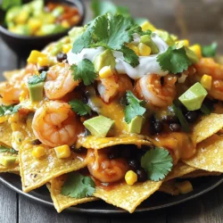 Für diese leckeren Nachos brauchst du einige Hauptzutaten: - 450 g große Garnelen, geschält und entdarmt - 8 Tassen Tortilla-Chips - 2 Tassen geriebener Monterey Jack Käse - 1 Tasse schwarze Bohnen, abgewaschen und abgetropft - 1 Tasse Maiskörner (frisch oder tiefgefroren) - 1 Avocado, gewürfelt - 1/2 Tasse frischer Koriander, gehackt Diese Zutaten bilden die Basis für den vollen Geschmack der Nachos. Die Garnelen geben dir eine tolle Proteinquelle. Die Tortilla-Chips sorgen für den perfekten Crunch. Die Gewürze bringen alles zum Leben. Hier sind die wichtigsten: - 2 Esslöffel Olivenöl - 1 Esslöffel Chipotle-Chilipulver - 1 Teelöffel gemahlener Kreuzkümmel - 1 Teelöffel Knoblauchpulver - Schale und Saft von 1 Limette - Salz und Pfeffer nach Geschmack Die Kombination aus Chipotle und Limette bringt einen rauchigen und frischen Geschmack. Das Olivenöl hilft, die Gewürze an den Garnelen zu halten. Zusatzbeläge machen die Nachos einzigartig. Du kannst Folgendes hinzufügen: - Salsa zum Dippen - Sauerrahm als cremige Ergänzung - Limettenschnitze zur Dekoration Diese Beläge bringen noch mehr Geschmack und Textur. Die frischen Zutaten machen die Nachos bunt und einladend. Um die Garnelen perfekt zu marinieren, brauche ich eine Schüssel. Dort gebe ich 2 Esslöffel Olivenöl, 1 Esslöffel Chipotle-Chilipulver, 1 Teelöffel Kreuzkümmel und 1 Teelöffel Knoblauchpulver. Dann füge ich die Schale und den Saft von 1 Limette hinzu. Ich würze mit Salz und Pfeffer. Alles gut vermengen. Jetzt kommen die Garnelen dazu. Ich schäle und entdarme 450 g große Garnelen. Ich wende sie in der Marinade, sodass sie gut bedeckt sind. Ich lasse die Garnelen etwa 10 bis 15 Minuten marinieren. So ziehen die Aromen gut ein. Ich heize den Ofen auf 200°C vor. Während die Garnelen marinieren, bereite ich das Backblech vor. Ich lege ein großes Backblech mit Backpapier aus. Darauf verteile ich 8 Tassen Tortilla-Chips gleichmäßig. Dann streue ich die Hälfte von 2 Tassen geriebenem Monterey Jack Käse über die Chips. Ich gebe 1 Tasse schwarze Bohnen und 1 Tasse Maiskörner gleichmäßig darüber. Die marinierten Garnelen kommen dann auf die Chips, Bohnen und den Mais. Zum Schluss streue ich den restlichen Käse darüber. Jetzt ist es Zeit, die Nachos zu backen! Ich schiebe das Backblech in den Ofen und backe die Nachos für etwa 12 bis 15 Minuten. Ich achte darauf, dass die Garnelen gar sind und der Käse schön schmilzt. Sobald die Nachos fertig sind, nehme ich das Blech aus dem Ofen. Ich garniere die Nachos mit gewürfelter Avocado und frischem Koriander. Ich serviere sie heiß mit Salsa und Sauerrahm auf der Seite. So kann jeder nach Belieben dippen und genießen. Garnelen sind schnell gar. Achte darauf, dass du sie nicht zu lange kochst. Wenn sie rosa und leicht fest sind, sind sie perfekt. Im Ofen brauchen sie etwa 12 bis 15 Minuten. Überprüfe sie nach 10 Minuten. So bleiben sie saftig und zart. Monterey Jack Käse ist ideal für Nachos. Er schmilzt gut und hat einen milden Geschmack. Du kannst auch Cheddar verwenden, wenn du es würziger magst. Mische beide Käsesorten für mehr Tiefe. Achte darauf, den Käse gleichmäßig zu verteilen. So wird jeder Biss köstlich. Die Optik ist wichtig. Serviere die Nachos auf einem großen Teller. Platziere die Salsa und den Sauerrahm in kleinen Schalen daneben. Das macht das Eintauchen einfach. Füge Limettenschnitze hinzu, um einen frischen Akzent zu setzen. Ein schönes Gericht macht das Essen noch besser. {{image_4}} Wenn du eine vegetarische Variante der Chipotle Lime Shrimp Nachos machen möchtest, kannst du die Garnelen einfach durch Gemüse ersetzen. Probiere gebratene Zucchini, Paprika und Pilze. Diese geben einen tollen Geschmack. Auch Kichererbsen sind ein guter Ersatz. Sie fügen eine angenehme Textur hinzu und sind gesund. Verwende die gleiche Marinade aus Olivenöl, Chipotle-Chilipulver und Limette, um das Gemüse zu würzen. Es gibt viele Möglichkeiten, deine Nachos noch leckerer zu machen. Hier sind einige Ideen für Toppings: - Jalapeños für einen scharfen Kick - Frisch gehackte Tomaten für mehr Frische - Oliven für einen salzigen Geschmack - Quark oder griechischer Joghurt statt Sauerrahm - Limettenscheiben zum Garnieren Diese Toppings machen deine Nachos bunt und schmackhaft. Du kannst auch eine Seite mit Guacamole servieren. Das bringt noch mehr Geschmack. Wenn du mit Gewürzen experimentieren möchtest, gibt es viele Möglichkeiten. Hier sind einige Alternativen: - Verwende Paprikapulver für einen milderen Geschmack. - Füge frischen Ingwer hinzu für eine süßliche Note. - Nutze italienische Kräuter wie Oregano oder Basilikum für eine andere Richtung. - Probiere rauchiges Paprikapulver für mehr Tiefe. Diese Variationen helfen dir, den perfekten Geschmack für deine Nachos zu finden. Sie machen dein Gericht noch interessanter und anpassbar. Um die Reste der Chipotle Lime Shrimp Nachos frisch zu halten, sollten Sie sie in einem luftdichten Behälter aufbewahren. Lassen Sie die Nachos vor dem Lagern vollständig abkühlen. Decken Sie den Behälter gut ab, um den Geschmack zu bewahren. Lagern Sie die Nachos im Kühlschrank. So bleiben sie 2 bis 3 Tage genießbar. Beim Aufwärmen der Nachos ist es wichtig, die Textur zu erhalten. Heizen Sie den Ofen auf 180°C vor. Verteilen Sie die Nachos auf einem Backblech und backen Sie sie für etwa 10 Minuten. So wird der Käse wieder schmelzen und die Garnelen werden warm. Mikrowellen sind nicht ideal für Nachos, da sie matschig werden können. Die Haltbarkeit der Nachos beträgt etwa 2 bis 3 Tage im Kühlschrank. Um Sog zu vermeiden, lagern Sie die Garnelen und die Chips getrennt, wenn möglich. Die Chips werden weich, wenn sie mit Feuchtigkeit in Kontakt kommen. Wenn Sie die Nachos frisch genießen möchten, essen Sie sie am besten am ersten Tag. So bleibt der Geschmack und die Knusprigkeit der Chips erhalten. Die Zubereitung der Garnelen dauert insgesamt etwa 15 Minuten. Zuerst marinieren Sie die Garnelen für 10 bis 15 Minuten. Das gibt ihnen Zeit, die Aromen aufzusaugen. Danach backen Sie die Garnelen auf den Nachos für etwa 12 bis 15 Minuten. So werden sie zart und lecker. Ja, gefrorene Garnelen sind eine gute Option. Achten Sie darauf, sie vorher gut aufzutauen. Das können Sie in kaltem Wasser oder über Nacht im Kühlschrank tun. Nach dem Auftauen sollten Sie die Garnelen gut abtropfen lassen, bevor Sie sie marinieren. So vermeiden Sie, dass die Nachos zu nass werden. Für diese Nachos empfehle ich eine frische Tomatensalsa oder eine scharfe Pico de Gallo. Diese Salsa ergänzt die würzigen Garnelen perfekt. Wenn Sie es milder mögen, probieren Sie eine cremige Avocadosalsa. Diese passt gut zu den Limettenaromen und macht das Gericht noch köstlicher. Diese Nachos sind einfach und schmackhaft. Wir haben die Zutaten, die Zubereitung und Tipps behandelt. Garnelen, Gewürze und Käse machen den Unterschied. Experimentieren Sie mit Variationen für mehr Geschmack. Lagern Sie Reste richtig, um die Frische zu erhalten. Wenn Sie Fragen haben, schauen Sie in die FAQs. Kochen Sie mit Freude und genießen Sie Ihre Nachos!