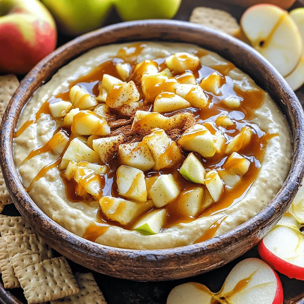 Für diesen Dip brauche ich einige leckere Zutaten. Hier sind die Hauptbestandteile: - 2 mittlere Äpfel, gewürfelt (idealerweise Granny Smith oder Honeycrisp) - 1 Tasse Frischkäse, weich - 1/2 Tasse brauner Zucker - 1 Teelöffel Vanilleextrakt - 1/4 Teelöffel gemahlener Zimt - 1/4 Tasse Karamellsauce (plus extra zum Drapieren) - 1/2 Tasse Schlagsahne (oder geschlagene Sahne) - Graham-Cracker oder Apfelscheiben zum Dippen Mit diesen Zutaten mache ich einen cremigen und süßen Dip. Um die besten Äpfel für meinen Dip zu wählen, achte ich auf einige Punkte: - Wähle Äpfel, die fest und knackig sind. - Granny Smith bietet einen tollen, sauren Geschmack. - Honeycrisp ist süß und hat eine tolle Textur. - Achte darauf, dass die Äpfel keine Druckstellen haben. Frische Äpfel bringen den besten Geschmack in meinen Dip. Wenn ich etwas Abwechslung möchte, kann ich die Zutaten leicht ändern. Hier sind einige Alternativen: - Verwende Frischkäse mit Kräutern für einen herzhaften Dip. - Statt braunem Zucker kann auch Honig benutzt werden. - Für einen veganen Dip nutze vegane Sahne und Frischkäse. - Ich kann auch Nüsse oder Schokolade hinzufügen. Diese Alternativen bringen neue Geschmäcker in mein Rezept. Um den Karamell-Apfel-Pie-Dip zu machen, folge diesen Schritten: 1. Nimm eine Rührschüssel und gebe den weichen Frischkäse hinein. 2. Mit einem Handmixer schlägst du den Frischkäse, bis er ganz glatt ist. 3. Jetzt kommt der braune Zucker, das Vanilleextrakt und der Zimt dazu. 4. Mische alles gut, bis du eine cremige Masse hast. 5. Schneide die Äpfel in kleine Würfel. Wähle Granny Smith oder Honeycrisp für besten Geschmack. 6. Hebe die Apfelwürfel vorsichtig unter die Mischung. Achte darauf, sie nicht zu zerdrücken. 7. Gieße die Karamellsauce dazu und hebe sie ebenfalls vorsichtig unter. 8. Schlage die Schlagsahne in einer separaten Schüssel steif. 9. Hebe die Schlagsahne sanft unter die Apfelmischung, bis sie schön fluffig ist. 10. Fülle den Dip in eine Servierschüssel. Drapiere extra Karamellsauce oben drauf. Für den besten Geschmack, achte auf diese Tipps: - Nutze reife Äpfel für die perfekte Süße und Textur. - Der Zimt verleiht dem Dip eine warme Note. - Probiere verschiedene Karamellsaucen. Manche sind salzig, andere süß. - Du kannst auch Nüsse hinzufügen für einen schönen Crunch. Jetzt kommt der spannende Teil: - Wähle eine rustikale Schüssel für den Dip. - Garniere ihn mit gewürfelten Äpfeln und einer Prise Zimt. - Arrangiere Graham-Cracker oder Apfelscheiben um die Schüssel. - So sieht dein Dip einladend aus und ist bereit zum Genießen! Um den Dip perfekt zu machen, achte auf die Zutaten. Nutze frische Äpfel. Granny Smith oder Honeycrisp sind ideal. Sie geben einen tollen Geschmack. Schlage den Frischkäse, bis er cremig ist. So wird der Dip schön glatt. Mische die Zutaten gut. Achte darauf, die Äpfel nicht zu zerdrücken. Das sorgt für einen tollen Biss. Füge die Karamellsauce vorsichtig hinzu. So bleibt der Dip schön cremig und süß. Präsentiere den Dip ansprechend. Nutze eine rustikale Schüssel für das beste Aussehen. Drapiere etwas Karamellsauce obenauf. Das sieht nicht nur gut aus, sondern schmeckt auch besser. Garnieren mit gewürfelten Äpfeln macht den Dip frisch. Verwende auch einen Hauch Zimt für den letzten Schliff. Arrangiere Graham-Cracker oder Apfelscheiben rund um die Schüssel. So machen deine Gäste sofort mit. Vermeide häufige Fehler beim Dip. Nutze keinen alten Frischkäse. Er kann den Geschmack ruinieren. Achte darauf, die Äpfel nicht zu zerkleinern. Sie sollen knackig bleiben. Mische die Zutaten nicht zu lange. Das macht den Dip schwer und weniger fluffig. Verwende nicht zu viel Karamellsauce auf einmal. Es könnte zu süß werden. Halte die Mengen im Gleichgewicht, um den besten Geschmack zu erreichen. {{image_4}} Du kannst deinen Dip mit Nüssen oder Schokolade aufpeppen. Füge einfach 1/2 Tasse gehackte Nüsse hinzu. Walnüsse oder Pekannüsse passen gut. Wenn du Schokolade magst, verwende Schokoladenstückchen. Diese Zutaten bringen einen tollen Crunch und mehr Geschmack. Für eine vegane Version kannst du den Frischkäse durch veganen Frischkäse ersetzen. Nutze auch pflanzliche Sahne für die Schlagsahne. Verwende Karamellsauce, die keine Milchprodukte hat. Es gibt viele Marken, die vegane Optionen anbieten. So kannst du den Dip ohne tierische Produkte genießen. Möchtest du etwas Würze? Füge eine Prise Muskatnuss oder Ingwer hinzu. Diese Gewürze geben dem Dip eine neue Dimension. Du kannst auch eine Prise Cayennepfeffer für einen kleinen Kick verwenden. So wird der Dip noch interessanter und einzigartiger. Um den Karamell-Apfel-Pie-Dip zu lagern, verwenden Sie einen luftdichten Behälter. Stellen Sie sicher, dass der Dip vollständig abgekühlt ist. Geben Sie ihn in den Behälter und schließen Sie ihn gut. So bleibt der Dip frisch und lecker. Lagern Sie den Dip im Kühlschrank. Achten Sie darauf, dass er nicht zu lange bei Raumtemperatur steht. Vermeiden Sie es, den Dip mit den gleichen Utensilien zu berühren, die Sie zum Essen verwendet haben. Dies hilft, Bakterien zu vermeiden. Wenn Sie den Dip länger aufbewahren möchten, können Sie ihn auch einfrieren. Im Kühlschrank hält der Dip etwa 3 bis 5 Tage. Achten Sie darauf, den Dip vor dem Servieren gut umzurühren. Wenn Sie den Dip länger aufbewahren, können sich die Texturen ändern. Bei Anzeichen von Schimmel oder einem seltsamen Geruch sollten Sie den Dip entsorgen. Der Karamell-Apfel-Pie-Dip bleibt im Kühlschrank etwa 3 bis 5 Tage frisch. Achte darauf, ihn in einem luftdichten Behälter zu lagern. So bleibt er gut. Überprüfe vor dem Essen den Dip. Wenn er komisch riecht oder die Farbe sich ändert, wirf ihn weg. Ja, du kannst den Dip im Voraus machen. Bereite ihn bis zu einem Tag vorher zu. Das spart Zeit, wenn Gäste kommen. Lagere ihn einfach im Kühlschrank. Rühre vor dem Servieren gut um, damit die Zutaten gleichmäßig verteilt sind. Du kannst auch etwas extra Karamellsauce hinzufügen, um ihm frischen Glanz zu verleihen. Die besten Beilagen sind Graham-Cracker und frische Apfelscheiben. Sie passen perfekt zum süßen Dip. Du kannst auch andere Kekse oder Obst verwenden. Versuche es mit Birnenscheiben oder sogar Salzbrezeln für einen interessanten Kontrast. Der Karamell-Apfel-Pie-Dip ist einfach und lecker. Wir haben die besten Zutaten ausgewählt und Tipps zur Apfelwahl gegeben. Die Schritt-für-Schritt-Anleitung hilft dir, den Dip perfekt zuzubereiten. Denk daran, häufige Fehler zu vermeiden und deine eigene Note hinzuzufügen, wie Nüsse oder Schokolade. Achte auf die Aufbewahrungshinweise, damit der Dip frisch bleibt. Mit diesen Infos kannst du jetzt einen tollen Dip für jede Gelegenheit zaubern. Viel Spaß beim Ausprobieren!