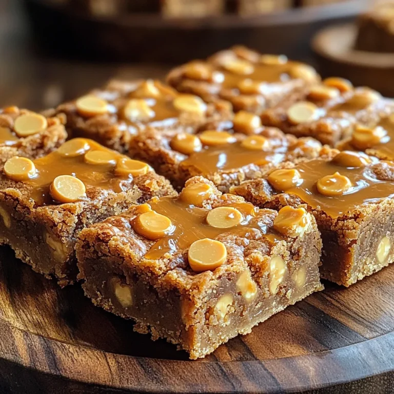 Um die besten Butterscotch Blondie Bars zu backen, benötigst du einige wichtige Zutaten: - 1 Tasse ungesalzene Butter, geschmolzen - 1 Tasse brauner Zucker, fest gepackt - 1/2 Tasse Kristallzucker - 2 große Eier - 2 Teelöffel Vanilleextrakt - 2 Tassen Allzweckmehl - 1 Teelöffel Backpulver - 1/2 Teelöffel Natron - 1/4 Teelöffel Salz - 1 Tasse Butterscotch-Chips - 1 Tasse gehackte Pekannüsse oder Walnüsse (optional) Diese Zutaten machen die Blondies süß und lecker. Die Mischung aus Butter und Zucker sorgt für die perfekte Textur. Die Butterscotch-Chips geben den Bars ihren charakteristischen Geschmack. Manchmal möchte ich meine Blondies etwas aufpeppen. Hier sind einige Ideen für zusätzliche Zutaten: - Schokoladenstückchen für einen schokoladigen Kick - Kokosraspeln für einen tropischen Geschmack - Trockenfrüchte wie Cranberries oder Aprikosen für mehr Fruchtigkeit Mit diesen Zusätzen kannst du die Bars ganz nach deinem Geschmack anpassen. Experimentiere, um deinen Favoriten zu finden! Wenn du Butterscotch-Chips nicht magst oder keine zur Hand hast, gibt es gute Alternativen: - Schokoladenstückchen, die eine süße Note bringen - Karamellstückchen für eine ähnliche Süße - Weiße Schokolade für einen schönen Kontrast Diese Alternativen lassen sich leicht in das Rezept einfügen. So kannst du die Blondies nach deinem Gusto variieren und genießen. Heize deinen Ofen auf 175°C vor. Das sorgt für gleichmäßiges Backen. Nimm eine 9x13-Zoll große Backform. Lege die Form mit Backpapier aus. Lass genug Papier über die Ränder hängen. So kannst du die Blondies später leicht herausheben. In einer großen Rührschüssel gib die geschmolzene Butter hinein. Füge den braunen Zucker und den Kristallzucker hinzu. Rühre alles gut um, bis die Mischung glänzt. Nun kommen die zwei großen Eier und der Vanilleextrakt dazu. Mische alles, bis es schön cremig ist. In einer anderen Schüssel vermische das Mehl, Backpulver, Natron und Salz. Gib die trockenen Zutaten nach und nach zur feuchten Mischung. Rühre nur so lange, bis alles gerade vermischt ist. So bleiben die Blondies weich und lecker. Jetzt heb die Butterscotch-Chips und die Nüsse vorsichtig unter. Das macht die Blondies besonders schmackhaft. Gieße den Teig in die vorbereitete Backform. Verteile ihn gleichmäßig mit einem Teigschaber. Backe die Blondies für 25-30 Minuten. Sie sind fertig, wenn die Ränder goldbraun sind. Stecke einen Zahnstocher in die Mitte. Wenn er mit ein paar feuchten Krümeln herauskommt, sind die Blondies perfekt. Lass die Form für etwa 15 Minuten abkühlen. Dann heb die Blondies mit dem Backpapier heraus. Schneide sie nach dem Abkühlen in Riegel. Um die perfekte Konsistenz zu erreichen, ist das richtige Mischen wichtig. Mischen Sie die Butter und die Zucker bis sie glänzend sind. Fügen Sie die Eier und den Vanilleextrakt hinzu. Rühren Sie nicht zu viel, wenn Sie das Mehl und die trockenen Zutaten hinzufügen. Dies verhindert, dass die Blondies zu fest werden. Die Butterscotch-Chips bringen die Süße und das Aroma. Sie schmelzen leicht und sorgen für einen tollen Biss. Die Backzeit für die Blondies liegt zwischen 25 und 30 Minuten. Überprüfen Sie die Blondies nach 25 Minuten. Stecken Sie einen Zahnstocher in die Mitte. Wenn er mit feuchten Krümeln herauskommt, sind sie fertig. Lassen Sie die Blondies in der Form abkühlen. Das Backpapier hilft Ihnen, die Blondies nach dem Abkühlen leicht herauszunehmen. Für die Reinigung können Sie die Form einfach mit Wasser und Spülmittel abspülen. Servieren Sie die Blondies auf einem schönen Teller. Streuen Sie ein paar Butterscotch-Chips darüber für die Optik. Eine weitere tolle Idee ist, geschmolzene Schokolade oder Karamellsauce darüber zu träufeln. Das gibt den Blondies einen extra Kick. Genießen Sie sie mit einer Tasse Kaffee oder Tee für den perfekten Snack! {{image_4}} Du kannst deine Butterscotch Blondie Bars ganz einfach aufpeppen. Füge Nüsse wie Pekannüsse oder Walnüsse hinzu. Diese geben einen knusprigen Biss. Du kannst auch andere Zutaten probieren. Wie wäre es mit Schokoladenstückchen oder getrockneten Früchten? Diese Optionen bringen neue Geschmäcker und Texturen in die Blondies. Sei kreativ und finde deine perfekte Mischung. Möchtest du eine glutenfreie Version machen? Ersetze das Allzweckmehl durch eine glutenfreie Mehlmischung. Das funktioniert gut und schmeckt immer noch lecker. Für eine vegane Variante kannst du die Eier durch Apfelmus oder Leinsamen ersetzen. Die Butter kannst du durch Kokosöl oder vegane Butter ersetzen. So bleiben die Blondies ganz ohne tierische Produkte. Die Möglichkeiten sind endlos, wenn es um Geschmäcker geht. Du kannst Karamellstückchen anstelle von Butterscotch-Chips verwenden. Dies gibt einen reichhaltigen, süßen Geschmack. Schokolade ist auch eine tolle Option. Mische Schokoladenstückchen in den Teig, um einen schokoladigen Genuss zu erhalten. Auch Kombinationen aus Schokolade und Butterscotch sind sehr beliebt. Teste verschiedene Geschmäcker und finde deinen Favoriten! Butterscotch Blondie Bars lassen sich einfach aufbewahren. Lassen Sie die Riegel zuerst vollständig abkühlen. Dann legen Sie sie in einen luftdichten Behälter. Achten Sie darauf, dass die Riegel nicht direkt aufeinanderliegen. Nutzen Sie Wachspapier oder Backpapier, um sie zu trennen. So bleibt die Oberfläche schön und weich. Um die Frische zu verlängern, bewahren Sie die Blondies an einem kühlen Ort auf. Ein Schrank oder eine Küchenschublade ist ideal. Vermeiden Sie Feuchtigkeit, da diese die Konsistenz beeinträchtigen kann. Wenn Sie die Riegel in den Kühlschrank legen, können sie bis zu einer Woche frisch bleiben. Denken Sie daran, sie vor dem Servieren auf Raumtemperatur zu bringen. Das Einfrieren ist eine großartige Methode für spätere Snacks. Schneiden Sie die Blondies zuerst in Riegel. Wickeln Sie jeden Riegel in Frischhaltefolie. Legen Sie die Riegel dann in einen Gefrierbeutel oder einen gefrierfesten Behälter. So bleiben sie bis zu drei Monate frisch. Zum Auftauen lassen Sie die Riegel einfach bei Raumtemperatur stehen. Sie können sie auch für ein paar Sekunden in die Mikrowelle legen. So genießen Sie sie warm und lecker! Butterscotch Blondie Bars bleiben frisch für etwa eine Woche, wenn du sie richtig lagerst. Packe sie in einen luftdichten Behälter. So bleiben sie weich und lecker. Du kannst die Riegel auch im Kühlschrank aufbewahren. Das kann die Haltbarkeit um einige Tage verlängern. Wenn deine Blondies nicht fest sind, kann das mehrere Gründe haben. Vielleicht hast du zu viel Butter oder Zucker verwendet. Es kann auch sein, dass du den Teig nicht lange genug gebacken hast. Ein Zahnstocher sollte mit wenigen feuchten Krümeln herauskommen. Wenn er zu nass ist, backe die Blondies länger. Ja, du kannst die Blondies ohne Nüsse zubereiten. Die Nüsse sind optional und dienen nur als Zusatz. Wenn du sie weglässt, bleibt der Geschmack trotzdem köstlich. Du kannst auch andere Zutaten hinzufügen, wie Schokoladenstückchen oder Trockenfrüchte, um Abwechslung zu schaffen. Butterscotch Blondie Bars sind einfach zuzubereiten und sehr lecker. Wir haben die wichtigen Zutaten, die Zubereitung und viele Tipps besprochen. Variationen wie glutenfreie oder vegane Alternativen machen diese Bars vielfältig. Achte immer auf die richtige Lagerung, damit sie frisch bleiben. Wenn du die Schritte befolgst, wirst du tolle Blondies backen. Diese kleinen Köstlichkeiten sind perfekt für jeden Anlass. Mach dich bereit, sie mit Freunden und Familie zu teilen!