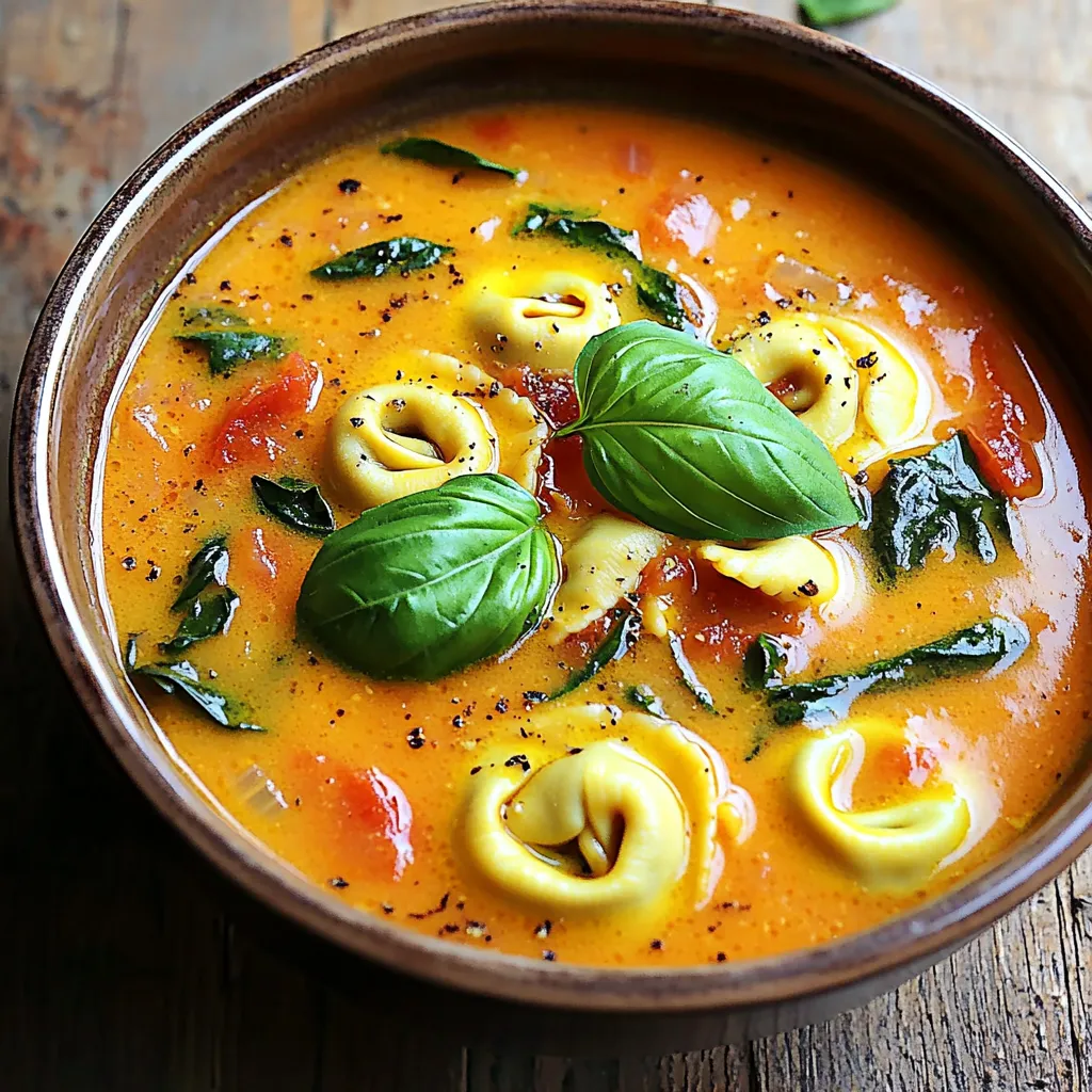 Langsame Kochende Tomaten-Basilikum Tortellini Suppe