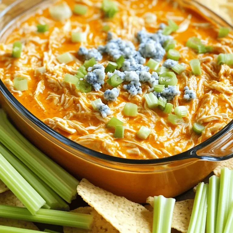 Für dieses Rezept benötigen Sie einige einfache Zutaten. Hier ist die Liste: - 2 Tassen gekochtes, zerrissenes Hähnchen - 1 (225 g) Paket Frischkäse, weich gemacht - 1 Tasse geriebener Cheddar-Käse - 1/2 Tasse Blauschimmelkäsesauce - 1/2 Tasse scharfe Soße (wie Frank's RedHot) - 1/2 Tasse griechischer Joghurt - 1 Teelöffel Knoblauchpulver - 1 Teelöffel Zwiebelpulver - 1/4 Teelöffel Salz - 1/4 Teelöffel schwarzer Pfeffer - Frische Selleriestangen und Tortilla-Chips zum Servieren Diese Zutaten sorgen für den köstlichen Geschmack des Dips. Das zerrissene Hähnchen gibt eine schöne Textur. Der Frischkäse macht den Dip cremig. Cheddar und Blauschimmelkäse bringen viel Geschmack. Die scharfe Soße gibt den richtigen Kick. Buffalo Chicken Dip ist nicht nur lecker, sondern auch nahrhaft. Pro Portion enthält dieser Dip etwa: - Kalorien: 250 - Proteine: 15 g - Fette: 18 g - Kohlenhydrate: 6 g Die Kombination aus Hähnchen und Joghurt sorgt für viel Protein. Das macht den Dip sättigend. Achten Sie darauf, beim Servieren frische Gemüsebeilagen zu wählen. Sellerie ist eine tolle Wahl, um die Nährstoffe zu erhöhen. Achten Sie beim Einkaufen auf die Qualität der Zutaten. Frischkäse sollte cremig und ohne Klumpen sein. Wählen Sie Hähnchen, das gut gekocht ist. Diese Zutaten beeinflussen den Geschmack des Dips. Verwenden Sie scharfe Soße nach Ihrem Geschmack. Frank's RedHot ist beliebt, aber Sie können auch andere Marken ausprobieren. Blauschimmelkäse hat einen starken Geschmack. Wenn Sie diesen nicht mögen, können Sie ihn durch mehr Cheddar ersetzen. Mit diesen Zutaten gelingt Ihnen ein perfekter Buffalo Chicken Dip! Um Buffalo Chicken Dip im Slow Cooker zuzubereiten, beginne mit den Zutaten. Du brauchst: - 2 Tassen gekochtes, zerrissenes Hähnchen - 1 Paket (225 g) Frischkäse, weich gemacht - 1 Tasse geriebener Cheddar-Käse - 1/2 Tasse Blauschimmelkäsesauce - 1/2 Tasse scharfe Soße (wie Frank's RedHot) - 1/2 Tasse griechischer Joghurt - 1 Teelöffel Knoblauchpulver - 1 Teelöffel Zwiebelpulver - 1/4 Teelöffel Salz - 1/4 Teelöffel schwarzer Pfeffer Zuerst gib den weichen Frischkäse in die Schüssel des Slow Cookers. Dann füge das zerrissene Hähnchen und den griechischen Joghurt hinzu. Mische alles gut, bis es glatt ist. Jetzt füge die scharfe Soße, die Blauschimmelkäsesauce und den geriebenen Cheddar-Käse hinzu. Auch das Knoblauchpulver, Zwiebelpulver, Salz und Pfeffer kommen jetzt dazu. Rühre alles gut um, damit die Zutaten gleichmäßig verteilt sind. Eine gute Mischung der Zutaten ist wichtig. Achte darauf, dass der Frischkäse weich genug ist. So vermischt er sich besser. Wenn du die anderen Zutaten hinzufügst, rühre langsam. So vermeidest du Klumpen. Wenn du etwas mehr Würze möchtest, kannst du mehr scharfe Soße hinzufügen. Probiere die Mischung aus, bevor du sie kochst. So kannst du den Geschmack anpassen. Stelle den Slow Cooker auf niedrige Hitze. Decke ihn zu und lasse den Dip für 2-3 Stunden garen. Rühre alle 30 Minuten um. So wird der Dip gleichmäßig heiß und sprudelnd. Achte darauf, dass der Dip nicht anbrennt. Wenn er fertig ist, rühre nochmals gut um. So sind alle Zutaten optimal vermischt. Serviere den Dip heiß mit frischen Selleriestangen oder Tortilla-Chips. Ein häufiger Fehler bei Buffalo Chicken Dip ist, die Zutaten nicht richtig zu vermengen. Achte darauf, dass der Frischkäse weich ist. Das hilft, eine glatte Mischung zu erzielen. Wenn die Mischung zu fest ist, kann der Dip klumpig werden. Ein weiterer Fehler ist, die Garzeit zu ignorieren. Lass den Dip nicht zu lange im Slow Cooker, sonst wird er zu trocken. Die ideale Konsistenz für deinen Dip ist cremig und leicht. Um dies zu erreichen, verwende genug Frischkäse und griechischen Joghurt. Diese Zutaten machen den Dip reichhaltig. Wenn der Dip zu dick ist, füge etwas mehr griechischen Joghurt hinzu. Wenn er zu dünn ist, lasse ihn länger im Slow Cooker. Gelegentliches Umrühren hilft ebenfalls. Du kannst den Dip im Voraus zubereiten. Mische einfach alle Zutaten und stelle sie in den Kühlschrank. Am Tag des Servierens, erwärme den Dip im Slow Cooker. Das spart Zeit und sorgt für einen stressfreien Abend. Wenn du Reste hast, kannst du diese im Kühlschrank aufbewahren. Zum Aufwärmen einfach im Slow Cooker oder in der Mikrowelle erhitzen. Achte darauf, den Dip gut umzurühren, damit er gleichmäßig warm wird. {{image_4}} Du kannst diesen Dip leicht vegan machen. Ersetze das Hähnchen durch zerrissene Jackfruit oder Kichererbsen. Nutze veganen Frischkäse und pflanzliche Joghurtalternativen. Verwende eine scharfe Sauce, die vegan ist. So bleibt der würzige Geschmack intakt, und alle können ihn genießen. Du kannst die Käsesorten nach deinem Geschmack ändern. Probier statt Cheddar einen würzigen Gouda oder einen milden Mozzarella. Für mehr Schärfe füge Cayennepfeffer hinzu. Du kannst auch mehr Knoblauchpulver oder Zwiebelpulver verwenden, um den Geschmack zu intensivieren. Sei kreativ und finde deine perfekte Mischung. Dieser Dip schmeckt toll mit frischen Selleriestangen und Tortilla-Chips. Du kannst auch Gemüsesticks wie Karotten oder Paprika anbieten. Für einen extra Kick, serviere ihn mit knusprigen Nachos oder Brot. Wenn du es fancy magst, füge gehackte Frühlingszwiebeln oder frischen Koriander als Garnitur hinzu. Buffalo Chicken Dip ist ein toller Snack. Wenn du Reste hast, lass ihn abkühlen. Fülle ihn dann in einen luftdichten Behälter. Im Kühlschrank hält er sich bis zu fünf Tage. Stelle sicher, dass der Behälter gut verschlossen ist. So bleibt der Geschmack frisch und lecker. Du kannst den Dip auch einfrieren. Fülle ihn in einen gefrierfesten Behälter. Achte darauf, etwas Platz zu lassen. Der Dip dehnt sich beim Einfrieren aus. Er hält sich bis zu drei Monate im Gefrierfach. Wenn du ihn essen möchtest, lasse ihn im Kühlschrank auftauen. Beim Aufwärmen gibt es ein paar Dinge zu beachten. Erhitze den Dip in der Mikrowelle oder im Slow Cooker. Rühre ihn gut um, damit er gleichmäßig warm wird. Achte darauf, dass er vollständig durchgeheizt ist. So bleibt der Dip cremig und lecker. Die Zubereitung des Buffalo Chicken Dips dauert insgesamt 2 bis 3 Stunden. Zuerst mischst du die Zutaten in deinem Slow Cooker. Danach lässt du den Dip auf niedriger Hitze garen. Rühre ab und zu um, damit alles gleichmäßig warm wird. Ja, du kannst Hähnchenreste verwenden. Zerrissenes Hähnchen aus dem Kühlschrank passt perfekt. Es spart Zeit und macht das Rezept noch einfacher. Achte darauf, dass das Hähnchen gut gewürzt ist, um den Geschmack zu verbessern. Die besten Beilagen sind frische Selleriestangen und Tortilla-Chips. Sie bringen einen tollen Crunch und passen gut zum Dip. Du kannst auch Karotten oder Crackers anbieten. Diese Optionen sind lecker und machen das Essen noch spannender. Buffalo Chicken Dip ist einfach zuzubereiten und voller Geschmack. Wir haben die Hauptzutaten durchgesehen und Tipps für die perfekte Zubereitung gegeben. Jetzt wissen Sie, wie man den Dip anpasst und lagert. Denken Sie daran, häufige Fehler zu vermeiden, um die beste Konsistenz zu erreichen. Experimentieren Sie mit Variationen, um den Dip nach Ihrem Geschmack zu gestalten. Genießen Sie Ihre Kreationen, ob bei einer Party oder einem Filmabend, und sorgen Sie dafür, dass jeder davon begeistert ist!