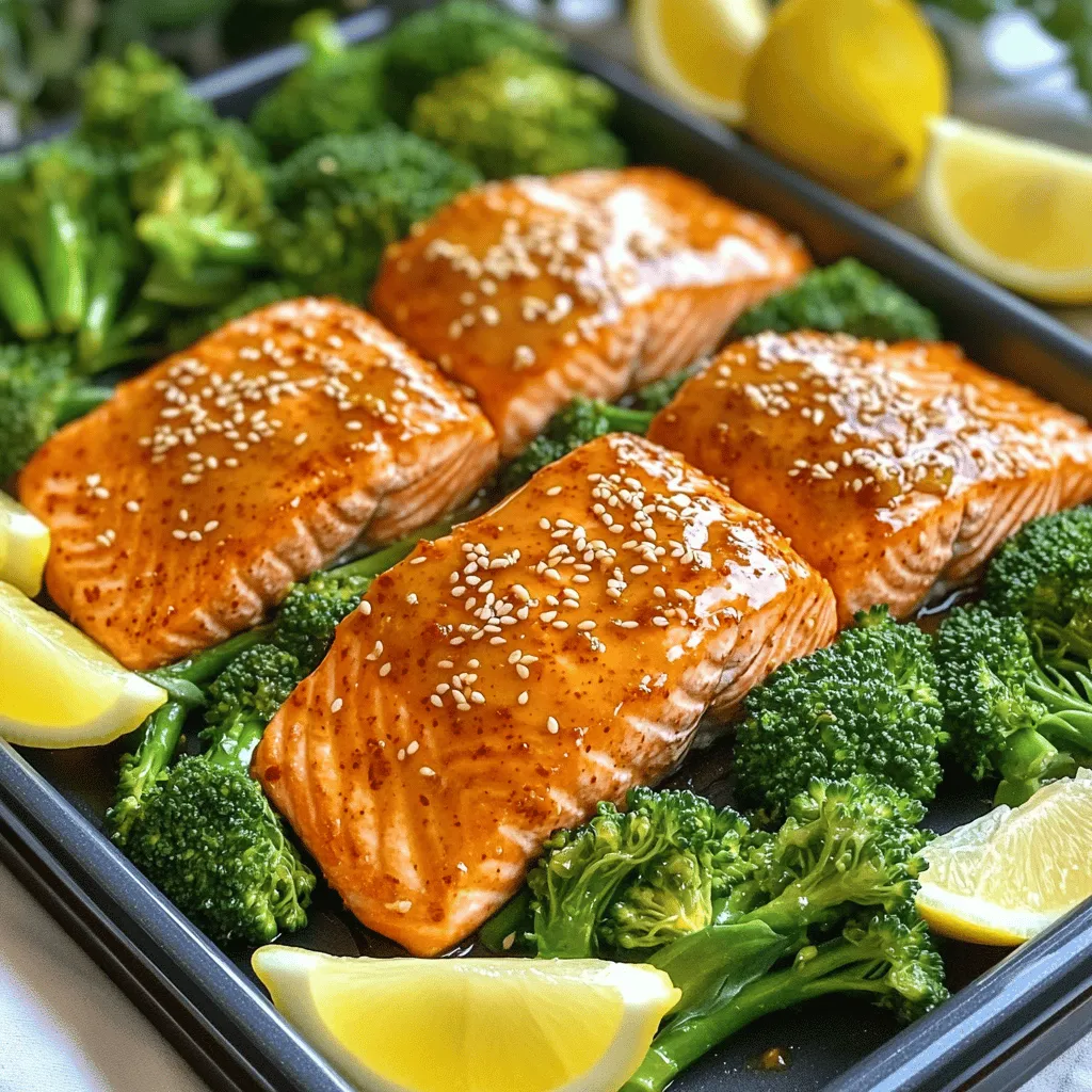 - 4 Lachsfilets (ca. 170 g jeweils) - 1 Bund Broccolini, geputzt Die Hauptzutaten sind einfach und frisch. Lachs ist gesund und voller Geschmack. Broccolini bringt eine knackige Textur und Farbe. Diese Zutaten machen das Gericht besonders lecker und nahrhaft. - 60 ml Süß-Chili-Sauce - 30 ml Sojasauce (reduzierter Natriumgehalt) - 15 ml Honig - 2 Knoblauchzehen, fein gehackt - 1 Teelöffel frischer Ingwer, fein gehackt Die Marinade ist der Schlüssel zu diesem Rezept. Die Süß-Chili-Sauce gibt eine tolle Süße. Sojasauce fügt einen salzigen, herzhaften Geschmack hinzu. Honig verstärkt die Süße und sorgt für eine schöne Glasur. Knoblauch und Ingwer bringen Frische und Wärme. - Salz und Pfeffer - Sesamsamen - Zitronenschnitze Die Gewürze sind einfach, aber wichtig. Salz und Pfeffer heben den Geschmack des Lachses und Broccolini. Sesamsamen geben eine knusprige Note und einen nussigen Geschmack. Zitronenschnitze sorgen für Frische und helfen, den Lachs zu verfeinern. Diese Garnierungen machen das Gericht nicht nur lecker, sondern auch schön anzusehen. - Heize deinen Ofen auf 200°C vor. - Lege ein großes Backblech mit Backpapier aus. Das macht die Reinigung leicht. - Vermenge in einer kleinen Schüssel die Süß-Chili-Sauce, Sojasauce, Honig, gehackten Knoblauch und Ingwer. - Rühre alles gut um, bis die Mischung gleichmäßig ist. - Platziere die Lachsfilets auf einer Seite des Backblechs. - Würze sie mit Salz und Pfeffer. - Gieße die Hälfte der Marinade über die Filets. - Auf der anderen Seite des Backblechs legst du den Broccolini. - Beträufle ihn mit Olivenöl. - Bestreue den Broccolini mit Salz und Pfeffer. Tossiere ihn, um alles gut zu vermischen. - Röste den Lachs und Broccolini für etwa 12-15 Minuten. - Der Lachs sollte durchgegart sein und sich leicht zerteilen lassen. - Der Broccolini bleibt zart, aber knusprig. - In den letzten 2 Minuten gieße die restliche Marinade über beide Zutaten. So karamellisieren sie leicht. Um den perfekten Lachs zu erhalten, ist die Garzeit wichtig. Der Lachs sollte etwa 12-15 Minuten im Ofen sein. Prüfe den Lachs nach 12 Minuten. Er ist fertig, wenn er sich leicht mit einer Gabel zerteilen lässt. Achte darauf, dass er nicht zu trocken wird. Ein zarter und saftiger Lachs ist das Ziel. Die Marinade ist der Schlüssel zu diesem Gericht. Du kannst die Süß-Chili-Sauce variieren. Füge zum Beispiel etwas Limettensaft hinzu, um mehr Frische zu erhalten. Du kannst auch Ingwer und Knoblauch nach Geschmack anpassen. Wenn du es schärfer magst, füge Chili-Flocken hinzu. Diese kleinen Änderungen machen einen großen Unterschied. Die Präsentation ist wichtig. Serviere den Lachs und den Broccolini auf einer großen Platte. Stelle sicher, dass die Zitronenschnitze dekorativ am Rand liegen. Ein Spritzer Sesamsamen oben drauf verleiht deinem Gericht den letzten Schliff. Du kannst auch gedämpften Reis oder Quinoa als Beilage anbieten. Diese Optionen passen gut und machen das Essen sättigender. {{image_4}} Du kannst viele verschiedene Gemüsearten verwenden, um das Gericht abwechslungsreich zu gestalten. Broccolini ist großartig, aber denke auch an: - Zucchini - Paprika - Karotten - Spargel Diese Gemüsesorten passen gut zu dem Lachs. Du kannst saisonale Optionen wählen, um frische Aromen zu erhalten. Im Frühling sind grüne Bohnen toll. Im Sommer sind Kirschtomaten und Zucchini frisch und lecker. Im Herbst sind Kürbis und Brokkoli ideale Begleiter. Wenn du kein Lachs magst, kannst du auch andere Proteine verwenden. Hier sind einige Vorschläge: - Forelle - Kabeljau - Hähnchenbrust - Tofu für eine vegetarische Option Tofu nimmt die Marinade gut auf. Er wird zart und hat einen tollen Geschmack. Achte darauf, ihn gut zu pressen, um die Feuchtigkeit zu entfernen. So wird er knuspriger beim Rösten. Falls du es schärfer magst, kannst du die Marinade anpassen. Füge hinzu: - Rote Chiliflocken - Frische Jalapeños - Sriracha-Sauce Diese Zutaten bringen mehr Hitze ins Gericht. Du kannst auch einen Spritzer Limettensaft für einen frischen Geschmack hinzufügen. Experimentiere mit diesen Gewürzen, um deine perfekte Mischung zu finden. Wenn du Reste von deinem Sheet Pan Sweet Chili Salmon & Broccolini hast, bewahre sie im Kühlschrank auf. Lege die Reste in einen luftdichten Behälter. So bleiben sie frisch. Du kannst die Reste bis zu drei Tage aufbewahren. Vor dem Essen, probiere, den Lachs und Broccolini kurz mit etwas frischer Marinade zu beträufeln. Das bringt den Geschmack zurück. Um das Gericht einzufrieren, lasse es zuerst ganz abkühlen. Teile den Lachs und Broccolini in Portionen auf. Lege sie in Gefrierbeutel oder -behälter. Achte darauf, die Luft gut herauszudrücken, bevor du sie schließt. So bleibt das Gericht bis zu drei Monate frisch. Wenn du bereit bist, es zu essen, lasse es über Nacht im Kühlschrank auftauen. Die besten Methoden zum Aufwärmen sind einfach. Du kannst den Lachs und Broccolini im Ofen auf 180 °C für etwa 10 Minuten aufwärmen. Ein anderer Weg ist die Mikrowelle. Erwärme das Gericht in der Mikrowelle für 1-2 Minuten. Achte darauf, dass es nicht zu heiß wird. Füge etwas frische Marinade oder Zitronensaft hinzu, um den Geschmack zu verbessern. Die gesamte Zubereitungszeit beträgt 25 Minuten. Die Vorbereitungszeit ist nur 10 Minuten. Du kannst schnell die Marinade machen und das Gemüse vorbereiten. Danach kommt alles in den Ofen. In nur 12 bis 15 Minuten ist das Gericht fertig. Ja, du kannst die Marinade im Voraus machen. Mische die Süß-Chili-Sauce, Sojasauce, Honig, Knoblauch und Ingwer in einer Schüssel. Fülle die Marinade in ein Glas und bewahre sie im Kühlschrank auf. So sparst du Zeit, wenn du das Gericht zubereitest. Du kannst die Marinade bis zu zwei Tage im Voraus machen. Ja, das Gericht ist gesund. Lachs ist reich an Omega-3-Fettsäuren und enthält viele Nährstoffe. Broccolini ist voll mit Vitaminen und Mineralien. Die Marinade hat weniger Natrium durch die Sojasauce. Das Gericht ist lecker und nährstoffreich. Das Rezept für Lachsfilets mit Broccolini ist einfach und gesund. Wir haben die Hauptzutaten wie Lachs und Broccolini besprochen. Die Marinade mit Süß-Chili-Sauce, Sojasauce, Honig, Knoblauch und Ingwer bringt tollen Geschmack. Ich gab Ihnen Tipps zur Garzeit und Variationen. Denken Sie an verschiedene Gemüsesorten und Proteine für mehr Abwechslung. Mit diesen einfachen Schritten und Tipps wird Ihr Gericht sicher ein Hit beim Servieren. Genießen Sie das Kochen und die leckeren Aromen!