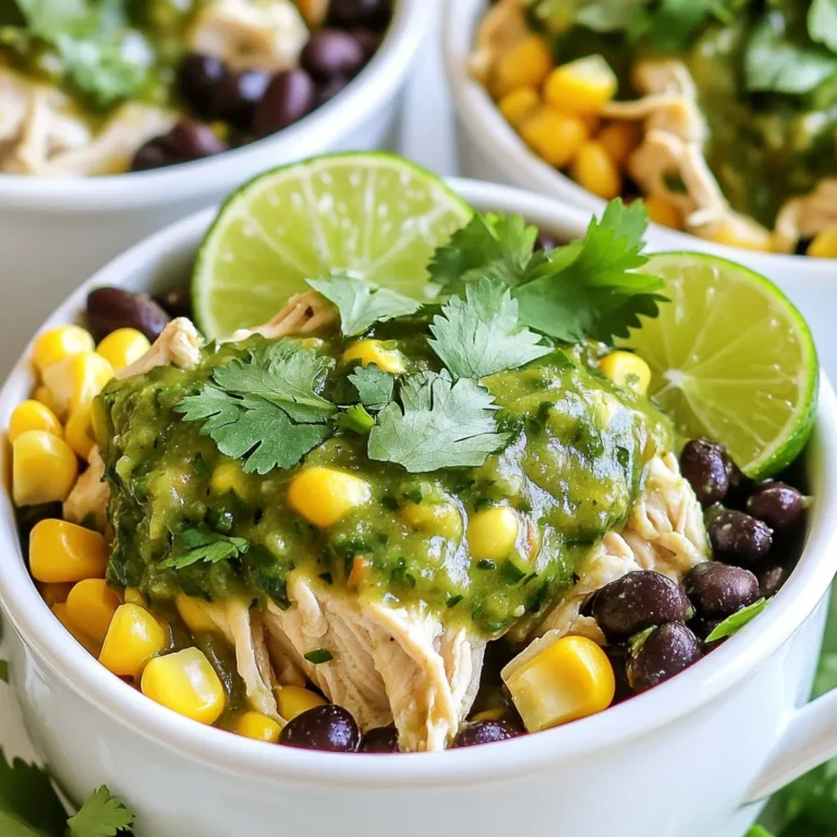 - 900 g Knochenlose, hautlose Hähnchenschenkel - 240 ml Salsa Verde (aus dem Laden oder selbstgemacht) - 1 Dose (425 g) schwarze Bohnen, abgetropft und abgespült - 1 Teelöffel Kreuzkümmel - 1 Teelöffel geräuchertes Paprikapulver - 1/2 Teelöffel Salz - 1/4 Teelöffel schwarzer Pfeffer - Saft von 1 Limette - Frischer Koriander, zur Garnitur (optional) - Gesamtmenge: 6 Portionen - Portionsgröße: Etwa 1 1/2 Tassen pro Person Die Hauptzutaten sind einfach zu finden. Die Hähnchenschenkel geben dem Gericht eine saftige Basis. Salsa Verde bringt den frischen, würzigen Geschmack. Die schwarzen Bohnen fügen Protein und Textur hinzu. Die Gewürze sind ebenfalls wichtig. Kreuzkümmel und geräuchertes Paprikapulver geben dem Gericht Tiefe. Salz und Pfeffer sind unerlässlich, um die Aromen hervorzuheben. Der Limettensaft bringt Frische und hilft, die Aromen zu verbinden. Für die Portionen haben wir genug für eine Familie oder eine kleine Gruppe. Jede Portion ist herzhaft und sättigend. Mit frischem Koriander obendrauf sieht das Gericht auch toll aus. - Zubereitung der Hähnchenschenkel: Beginne mit 900 g Knochenlosen, hautlosen Hähnchenschenkeln. Lege sie gleichmäßig auf den Boden des Slow Cookers. Das sorgt dafür, dass sie gleichmäßig garen. - Anordnung der Zutaten im Slow Cooker: Gieße 240 ml Salsa Verde über die Hähnchenstücke. Füge dann 1 Dose schwarze Bohnen und 240 ml Mais hinzu. Die gewürfelte Zwiebel und der gehackte Knoblauch kommen als Nächstes. Streue die Gewürze gleichmäßig darüber und presse den Saft von 1 Limette aus. - Zeitangaben für niedrige und hohe Stufen: Koche das Gericht auf niedriger Stufe für 6-8 Stunden oder auf hoher Stufe für 3-4 Stunden. Die Zeit hängt von deinem Slow Cooker ab. - Überprüfung der Garstufe des Hähnchens: Prüfe, ob das Hähnchen zart ist. Es sollte sich leicht mit einer Gabel zerkleinern lassen. - Zerkleinern des Hähnchens: Nach dem Kochen nimm zwei Gabeln und zerkleinere das Hähnchen direkt im Slow Cooker. Rühre gut um, damit sich die Aromen vermischen. - Anpassung der Gewürze: Probiere das Gericht und passe die Gewürze nach deinem Geschmack an. So wird es perfekt für dich! Um das beste Ergebnis mit Salsa Verde zu erzielen, probiere verschiedene Arten. Du kannst fertige Salsa aus dem Laden nutzen oder deine eigene machen. Das bringt frische Aromen. Mische Tomatillos, Jalapeños, Zwiebeln und Koriander für den perfekten Geschmack. Für alternative Gewürzkombinationen kannst du Chili-Pulver oder Oregano hinzufügen. Das gibt dem Gericht mehr Tiefe. Experimentiere mit der Menge, um die perfekte Mischung zu finden. Für Beilagen sind warme Tortillas ideal. Sie passen gut zu jedem Stück Hähnchen. Du kannst auch Reis oder Quinoa verwenden, um das Gericht herzhaft zu machen. Eine frische Salatbeilage bringt Farbe und Knackigkeit. Präsentationsideen sind wichtig. Serviere das Hähnchen in bunten Schalen. Garniere es mit frischem Koriander und einem Limettenstück. Das sieht nicht nur toll aus, sondern schmeckt auch frisch. Um die Vorbereitungszeit zu optimieren, halte alle Zutaten bereit. Wasche die Bohnen und zerkleinere die Zwiebel vorher. So bist du schneller bereit. Du kannst das Gericht auch vorab zubereiten. Koche es und bewahre es im Kühlschrank auf. Es hält sich gut für bis zu drei Tage. Wärme es einfach wieder auf, wenn du es essen möchtest. {{image_4}} Du kannst das Hähnchen leicht gegen anderes Fleisch tauschen. Rind oder Schwein geben dem Gericht eine neue Note. Für eine vegetarische Variante nutze Tofu oder Tempeh. Diese Optionen sind gesund und lecker. Achte darauf, die Garzeit anzupassen. Wenn du es schärfer magst, füge frische Jalapeños oder Chili-Pulver hinzu. Scharfe Sauce ist auch eine gute Wahl. Du kannst auch mehr Gemüse hinzufügen. Paprika, Zucchini oder Spinat passen sehr gut. Sie bringen eine tolle Farbe und Frische ins Gericht. Lass dich von der mexikanischen Küche inspirieren. Du kannst das Gericht mit Avocado oder frischer Salsa servieren. Für Fusion-Rezepte probiere es mit asiatischen Gewürzen. Sojasauce oder Ingwer können neue Geschmäcker bringen. Experimentiere mit den Zutaten, um deinen eigenen Stil zu finden. Um die Reste von Slow Cooker Salsa Verde Chicken gut zu lagern, sollten Sie Folgendes beachten: - Kühlung und Einfrieren: Lassen Sie das Hähnchen zuerst abkühlen. Füllen Sie es dann in einen luftdichten Behälter. Im Kühlschrank bleibt das Hähnchen bis zu 4 Tage frisch. Für längere Lagerung können Sie es einfrieren. In einem gefriergeeigneten Behälter bleibt es bis zu 3 Monate haltbar. - Haltbarkeit im Kühlschrank: Achten Sie darauf, das Hähnchen gut abzudecken. So vermeiden Sie, dass es austrocknet. Prüfen Sie vor dem Verzehr den Geruch und die Farbe. Wenn etwas nicht frisch aussieht, entsorgen Sie es sicher. Es gibt verschiedene Methoden, um die Reste wieder aufzuwärmen: - Beste Methoden zum Wiedererwärmen: Die beste Methode ist, das Hähnchen in einem Topf auf dem Herd zu erwärmen. Fügen Sie etwas Wasser oder Brühe hinzu, um es saftig zu halten. Erhitzen Sie es bei mittlerer Hitze, bis es warm ist. - Verwendung von Mikrowelle vs. Kochen: Die Mikrowelle kann schnell sein, aber sie trocknet das Fleisch leicht aus. Wenn Sie die Mikrowelle verwenden, decken Sie das Hähnchen ab und erhitzen Sie es in kurzen Intervallen. Überprüfen Sie regelmäßig die Temperatur. Sehen wir uns an, wie Sie die Reste kreativ nutzen können: - Kreative Rezepte mit verbliebenem Hähnchen: Verwenden Sie das Hähnchen in Tacos oder Burritos. Es passt auch gut in einen Salat oder auf eine Pizza. Mixen Sie es mit Reis für ein schnelles Mittagessen. - Tipps für die Verwendung in anderen Gerichten: Fügen Sie das Hähnchen in eine Suppe oder einen Eintopf hinzu. Es kann auch in Omeletts oder Frittatas verwendet werden. So genießen Sie die Aromen immer wieder neu. Slow Cooker Salsa Verde Chicken hält sich gut. Du kannst es bis zu vier Tage im Kühlschrank aufbewahren. Achte darauf, es in einem luftdichten Behälter zu lagern. Wenn du es länger aufbewahren willst, friere es ein. Im Gefrierbeutel hält es sich bis zu drei Monate. Lass das Gericht vor dem Servieren im Kühlschrank auftauen. Ja, du kannst frische Zutaten verwenden. Frische Bohnen sind eine gute Wahl. Sie brauchen aber mehr Zeit zum Kochen. Frischer Mais gibt auch einen tollen Geschmack. Bei Salsa Verde kannst du frische Tomatillos verwenden. Das gibt dem Gericht mehr Frische und Geschmack. Du kannst das Rezept leicht schärfer machen. Füge frische Jalapeños oder Chilis hinzu. Du kannst auch scharfe Salsa Verde verwenden. Eine Prise Cayennepfeffer gibt Wärme ohne viel Aufwand. Achte darauf, die Schärfe nach deinem Geschmack anzupassen. Probiere das Gericht, bevor du mehr Gewürze hinzufügst. Zusammengefasst haben wir ein einfaches Rezept für Salsa Verde Chicken im Slow Cooker behandelt. Die Hauptzutaten sind saftige Hähnchenschenkel, würzige Salsa Verde und schwarze Bohnen. Wir haben auch Gewürze und Portionen besprochen. Du lernst, wie du die Hähnchenschenkel richtig zubereitest und im Slow Cooker kochst. Denk daran, dass du dieses Gericht nach Lust und Laune variieren kannst. Mit den Tipps zur Aufbewahrung kannst du Reste optimal nutzen. Dieses Rezept ist einfach, lecker und vielseitig!