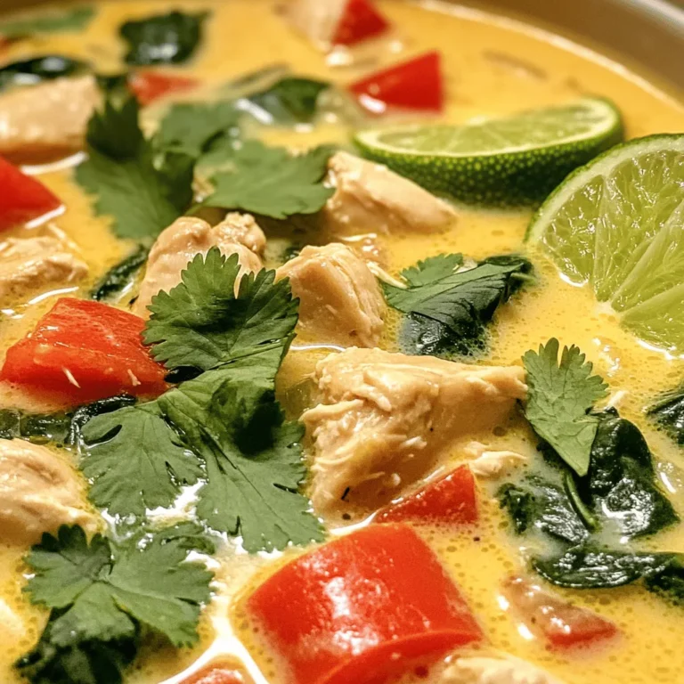 Um die cremige Kokos-Limetten-Hühnchen-Suppe zuzubereiten, benötigen Sie die folgenden Zutaten: - 450 g Hähnchenbrust, gewürfelt - 1 Esslöffel Olivenöl - 1 mittlere Zwiebel, gehackt - 3 Knoblauchzehen, fein gehackt - 2 cm Ingwer, gerieben - 1 rote Paprika, in Scheiben geschnitten - 1 Dose (400 ml) Kokosmilch - 1 Liter Hühnerbrühe - 2 Esslöffel frischer Limettensaft - 1 Esslöffel Fischsauce (optional) - 1 Teelöffel brauner Zucker - Salz und Pfeffer nach Geschmack - 1 Tasse Babyspinat - Frischer Koriander zum Garnieren - Limettenspalten zum Servieren Frische Zutaten sind der Schlüssel zu einem großartigen Geschmack. Achten Sie beim Einkauf auf: - Hähnchenbrust: Wählen Sie frisches, gut durchblutetes Fleisch. Vermeiden Sie gefrorenes Hähnchen, wenn möglich. - Gemüse: Suchen Sie nach knackiger Zwiebel und leuchtend roter Paprika. Diese bringen Farbe und Geschmack in die Suppe. - Kokosmilch: Kaufen Sie hochwertige Kokosmilch in Dosen. Sie enthält mehr Fett und ist cremiger. - Limetten: Frische Limetten geben den besten Geschmack. Vermeiden Sie Flaschenlimettensaft. Falls Sie keine bestimmten Zutaten haben, gibt es praktische Alternativen: - Hähnchen: Ersetzen Sie das Hähnchen durch Tofu oder Kichererbsen für eine vegetarische Option. - Kokosmilch: Verwenden Sie Mandel- oder Sojamilch, wenn Sie keine Kokosmilch mögen. Der Geschmack wird anders, aber immer noch lecker. - Fischsauce: Lassen Sie die Fischsauce weg, wenn Sie eine vegane Version machen. Fügen Sie stattdessen etwas Sojasauce hinzu. - Spinat: Statt Babyspinat können Sie Grünkohl oder Mangold verwenden. Sie sind ebenfalls nahrhaft und schmackhaft. Zuerst musst du die Zutaten bereitstellen. Nimm 450 g Hähnchenbrust und schneide sie in kleine Würfel. Hacke eine mittelgroße Zwiebel und drei Knoblauchzehen fein. Reibe zwei Zentimeter frischen Ingwer und schneide eine rote Paprika in Scheiben. Du benötigst auch 400 ml Kokosmilch und einen Liter Hühnerbrühe. Vergiss nicht, zwei Esslöffel frischen Limettensaft, einen Esslöffel Fischsauce, einen Teelöffel braunen Zucker, Salz und Pfeffer sowie eine Tasse Babyspinat bereitzustellen. Diese Schritte machen das Kochen viel einfacher. Erhitze einen großen Topf bei mittlerer Hitze. Gib einen Esslöffel Olivenöl hinein und warte, bis es heiß ist. Füge die gehackte Zwiebel hinzu und brate sie drei bis vier Minuten an. Sie sollte durchsichtig sein. Jetzt kommt der Knoblauch und der Ingwer dazu. Brate sie für etwa eine Minute an, bis sie duften. Jetzt kommt das Hähnchen. Brate es fünf bis sieben Minuten, bis es leicht goldbraun ist. Füge dann die Paprika hinzu und brate sie für zwei weitere Minuten mit. Jetzt ist es Zeit für die Flüssigkeit. Gieße die Kokosmilch und die Hühnerbrühe in den Topf. Rühre gut um, damit alles vermischt ist. Gib den Limettensaft, die Fischsauce, den braunen Zucker, Salz und Pfeffer hinzu. Lass die Suppe zum Köcheln bringen. Reduziere die Hitze und lass sie 15 bis 20 Minuten sanft köcheln. So verbinden sich die Aromen gut. In den letzten fünf Minuten des Garens rührst du den Babyspinat unter. Er sollte leicht verwelken. Bevor du die Suppe servierst, schmecke sie ab. Füge mehr Limettensaft für Säure oder Salz für den Geschmack hinzu, falls nötig. Sobald du zufrieden bist, serviere die heiße Suppe in Schalen. Garniere sie mit frischem Koriander und Limettenspalten. Diese Suppe sieht nicht nur toll aus, sondern schmeckt auch fantastisch! Ein häufiger Fehler ist, die Zwiebeln zu lange anzubraten. Sie sollten nur bis zur Durchsichtigkeit gekocht werden. Andernfalls verlieren sie ihren süßen Geschmack. Achte darauf, den Knoblauch nicht zu verbrennen. Er braucht nur eine Minute, um sein Aroma abzugeben. Ein weiterer Fehler ist, die Suppe nicht lange genug köcheln zu lassen. Gib der Suppe Zeit, damit sich die Aromen gut verbinden. Wenn du den Babyspinat zu früh hinzufügst, wird er matschig. Füge ihn in den letzten fünf Minuten hinzu, damit er frisch bleibt. Um die Aromen zu verfeinern, kannst du frische Kräuter wie Koriander verwenden. Sie geben der Suppe einen frischen, aromatischen Kick. Ein Spritzer mehr Limettensaft kann die Säure erhöhen und die anderen Geschmäcker aufhellen. Probiere auch, die Fischsauce wegzulassen, wenn du eine vegetarische Variante machst. Versuche, mit Gewürzen zu experimentieren. Eine Prise Kreuzkümmel oder Chili kann der Suppe mehr Tiefe geben. Wenn du Süße magst, füge mehr braunen Zucker hinzu. Schmecke die Suppe immer zum Schluss ab, um den perfekten Geschmack zu finden. Die Präsentation ist wichtig. Serviere die Suppe in schönen Schalen. Garniere sie mit frischem Koriander für Farbe und Geschmack. Lege ein paar Limettenspalten dazu. So kann jeder nach Belieben mehr Saft hinzufügen. Du kannst auch die Schalen mit ein wenig Olivenöl beträufeln. Das sieht nicht nur schön aus, sondern gibt auch einen zusätzlichen Geschmack. Achte darauf, die Suppe heiß zu servieren. So bleiben die Aromen frisch und einladend. {{image_4}} Du kannst diese Suppe leicht vegan oder vegetarisch machen. Ersetze das Hähnchen durch gewürfelten Tofu oder Kichererbsen. Verwende Gemüsebrühe anstelle von Hühnerbrühe. Für mehr Geschmack füge Karotten und Zucchini hinzu. Diese Zutaten bringen Farbe und Nährstoffe in die Suppe. Um den Geschmack zu verändern, kannst du verschiedene Gewürze nutzen. Probiere Kurkuma oder Kreuzkümmel für ein warmes Aroma. Ein Hauch von Chili bringt Schärfe, wenn du es magst. Für eine asiatische Note füge Zitronengras oder Kaffir-Limettenblätter hinzu. Diese Gewürze machen die Suppe noch interessanter und schmackhafter. Serviere die Suppe mit frischen Limettenspalten und Koriander für zusätzlichen Geschmack. Reis oder Quinoa sind tolle Beilagen, um die Suppe zu ergänzen. Du kannst auch knuspriges Brot anbieten, um die köstliche Brühe aufzutunken. Diese Optionen machen deine Mahlzeit noch befriedigender und runder. Du kannst die cremige Kokos-Limetten-Hühnchen-Suppe ganz einfach kühlen oder einfrieren. Lass die Suppe zuerst auf Raumtemperatur abkühlen. Fülle sie dann in luftdichte Behälter. Wenn du die Suppe einfrieren willst, teile sie in Portionen auf. Achte darauf, genug Platz im Behälter zu lassen, damit die Suppe beim Gefrieren ausdehnen kann. Im Kühlschrank bleibt die Suppe bis zu 3 Tage frisch. Achte darauf, sie gut abzudecken. Wenn du die Suppe eingefroren hast, kannst du sie bis zu 3 Monate aufbewahren. Beachte, dass sich die Textur beim Auftauen leicht ändern kann, aber der Geschmack bleibt wunderbar! Um die Suppe aufzuwärmen, stelle sie in einen Topf bei mittlerer Hitze. Rühre sie regelmäßig um, damit sie gleichmäßig warm wird. Wenn die Suppe zu dick ist, füge etwas Hühnerbrühe oder Wasser hinzu. Du kannst auch frische Limettenscheiben und Koriander hinzufügen, um den Geschmack aufzufrischen. So schmeckt die Suppe fast wie frisch gekocht! Du kannst die Suppe bis zu 3 Tage im Kühlschrank aufbewahren. Stelle sicher, dass du sie in einem luftdichten Behälter lagerst. Vor dem Servieren erhitze die Suppe gut, bis sie dampfend heiß ist. Wenn du die Suppe länger aufbewahren willst, friere sie ein. So bleibt sie bis zu 3 Monate frisch. Achte darauf, die Suppe in Portionen einzufrieren, damit du nur das aufwärmst, was du benötigst. Ja, du kannst die Kokosmilch ersetzen. Mandelmilch oder Sojamilch sind gute Alternativen. Sie haben jedoch nicht den gleichen reichen Geschmack. Wenn du eine cremigere Konsistenz wünschst, wähle eine ungesüßte Mandelmilch oder Cashewcreme. Diese Optionen bieten eine andere Geschmacksrichtung, die auch sehr lecker sein kann. Experimentiere ruhig und finde heraus, was dir am besten gefällt! Diese Suppe ist kinderfreundlich, solange du die Schärfe anpasst. Lass die Fischsauce weg, wenn du es milder magst. Du kannst auch den Limettensaft reduzieren, um die Suppe weniger sauer zu machen. Achte darauf, die Zutaten gut zu pürieren, falls dein Kind eine glatte Konsistenz bevorzugt. Die bunten Zutaten machen die Suppe auch für Kinder ansprechend. In diesem Blogbeitrag habe ich die Zutaten und die Schritt-für-Schritt-Anleitung für eine leckere Suppe vorgestellt. Wir haben wichtige Tipps gegeben, um frische Zutaten zu wählen und häufige Fehler zu vermeiden. Zudem lernst du, wie du die Aromen verfeinerst und die Suppe ansprechend präsentierst. Variationen wie vegane Optionen bringen neuen Geschmack. Denke daran, wie man die Suppe richtig lagert und aufwärmt. Mit diesen Tipps machst du jedes Mal eine köstliche Suppe. Viel Spaß beim Kochen!