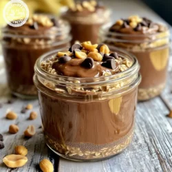 Die Hauptzutaten sind einfach und lecker. Du brauchst: - 1 Tasse Haferflocken (gerollt) - 2 Tassen Mandelmilch (oder Milch nach Wahl) - 3 Esslöffel Chiasamen - 2 Esslöffel natürliche Erdnussbutter - 2 Esslöffel Kakaopulver - 2 Esslöffel Ahornsirup (oder Honig) - 1/2 Teelöffel Vanilleextrakt - Eine Prise Salz - 1/4 Tasse Schokoladenstückchen (dunkel oder milchig) - Gehackte Erdnüsse zum Garnieren Diese Zutaten schaffen den perfekten Mix aus Geschmack und Nährstoffen. Du kannst verschiedene Milcharten verwenden. Mandelmilch ist leicht und gut. Du kannst auch Sojamilch, Hafermilch oder normale Kuhmilch nehmen. Jede Milch bringt ihren eigenen Geschmack. Wenn du Erdnussbutter kaufst, achte auf die Zutaten. Wähle eine Marke, die keine Zusätze hat. Natürliche Erdnussbutter ist am besten. Sie hat nur Erdnüsse und vielleicht etwas Salz. Diese Optionen bieten den besten Geschmack und die beste Textur. Zuerst nimmst du eine Rührschüssel. Füge die gerollten Haferflocken und die Mandelmilch hinzu. Dann kommen die Chiasamen, die Erdnussbutter und das Kakaopulver dazu. Gib auch den Ahornsirup, den Vanilleextrakt und eine Prise Salz hinzu. Rühre alles gut um. Verwende einen Löffel oder einen Schneebesen, um die Zutaten zu vermengen. Achte darauf, dass die Erdnussbutter sich gut verteilt. Jetzt ist es Zeit, die Schokoladenstückchen hinzuzufügen. Nimm die Mischung und hebe die Schokoladenstückchen vorsichtig unter. So bleiben die Stückchen ganz und verteilen sich gleichmäßig in der Mischung. Verteile die Mischung gleichmäßig auf kleine Gläser oder Behälter. Schließe die Behälter gut. Stelle sie dann über Nacht in den Kühlschrank. So können die Haferflocken die Flüssigkeit aufnehmen und die Chiasamen quellen. Am nächsten Morgen rührst du die Mischung gut um. Ist sie zu dick, füge einen Schuss Milch hinzu. Garniere dein Frühstück vor dem Servieren mit gehackten Erdnüssen und Schokoladenstückchen. Du kannst die Overnight Oats kalt essen oder sie leicht im Mikrowellenherd erwärmen. Ein häufiger Fehler ist, die Haferflocken nicht gut genug zu vermengen. Achte darauf, alle Zutaten gründlich zu mischen. Wenn du die Erdnussbutter nicht gleichmäßig einrührst, bleibt sie klumpig. Ein weiterer Fehler ist, die Mischung nicht lange genug im Kühlschrank zu lassen. Gib den Haferflocken Zeit, die Flüssigkeit aufzunehmen. Mindestens vier Stunden sind wichtig, besser über Nacht. Falls deine Overnight Oats zu dick sind, füge einfach einen Schuss Milch hinzu. Rühre gut um, bis die gewünschte Cremigkeit erreicht ist. Wenn du eine dickere Konsistenz magst, kannst du weniger Milch verwenden. Chiasamen werden beim Einweichen dick. Du kannst die Menge der Chiasamen anpassen, je nach Vorliebe. Für extra Crunch und Geschmack mag ich, gehackte Erdnüsse hinzuzufügen. Du kannst auch frisches Obst wie Bananen oder Beeren verwenden. Ein Hauch von Kakaonibs oder ein Spritzer Honig macht das Ganze noch leckerer. Schokoladenstückchen sind eine weitere tolle Ergänzung. Experimentiere mit verschiedenen Toppings, um dein perfektes Frühstück zu finden! {{image_4}} Wenn du mehr Protein brauchst, füge Joghurt hinzu. Griechischer Joghurt passt gut. Er macht die Overnight Oats cremiger. Du kannst auch pflanzlichen Joghurt verwenden. Mische einfach etwas Joghurt in die Basis-Mischung. So steigerst du den Proteingehalt schnell. Für eine vegane Version sind einfache Alternativen verfügbar. Ersetze die Milch durch Hafer- oder Sojamilch. Nutze vegane Schokoladenstückchen anstelle von normalen. Für den Süßstoff kannst du Agavensirup verwenden. Diese Alternativen machen das Rezept pflanzenbasiert. So bleibt der Geschmack trotzdem lecker und reichhaltig. Experimentiere mit anderen Nussbuttern. Mandelbutter und Cashewbutter sind tolle Optionen. Diese bringen andere Geschmäcker in die Overnight Oats. Du kannst auch eine Mischung aus Nussbuttern verwenden. Das schafft eine interessante Geschmackstiefe. Probiere, wie sich der Geschmack verändert. So wird jedes Mal ein neues Erlebnis. Um Overnight Oats gut zu lagern, benutze einen luftdichten Behälter. So bleiben die Oats frisch und lecker. Du kannst Gläser, Plastikdosen oder spezielle Aufbewahrungsbehälter verwenden. Achte darauf, die Mischung gut zu verschließen, damit keine Luft eindringt. Wenn du die Oats anrührst, lass etwas Platz oben, damit sie nicht überlaufen. Die Haltbarkeit von Overnight Oats liegt bei etwa drei bis fünf Tagen im Kühlschrank. Es ist wichtig, sie in den ersten zwei Tagen zu essen, um die beste Frische zu genießen. Wenn du sie länger aufbewahren möchtest, achte darauf, keine frischen Toppings hinzuzufügen. Füge diese erst kurz vor dem Essen hinzu. So bleibt alles knusprig und lecker. Ja, du kannst die Oats einfrieren! Das ist eine tolle Möglichkeit, um Zeit zu sparen. Fülle die Mischung in einen gefrierfesten Behälter. Lass etwas Platz oben, damit sie beim Einfrieren Platz haben. Wenn du sie essen möchtest, lass sie einfach im Kühlschrank auftauen. So hast du jederzeit eine schnelle, leckere Mahlzeit zur Hand. Overnight Oats halten sich gut im Kühlschrank. Du kannst sie bis zu fünf Tage aufbewahren. Stelle sicher, dass sie in einem luftdichten Behälter sind. So bleiben sie frisch und lecker. Ja, du kannst andere Süßungsmittel verwenden. Honig und Agavendicksaft sind gute Optionen. Du kannst auch Stevia oder Kokosblütenzucker probieren. Achte darauf, die Menge nach deinem Geschmack anzupassen. Ja, Overnight Oats sind gesund. Sie sind reich an Ballaststoffen und Nährstoffen. Haferflocken fördern die Verdauung und geben dir Energie. Die Chiasamen sind ebenfalls gut für deine Gesundheit. Sie enthalten Omega-3-Fettsäuren und Antioxidantien. Die Erdnussbutter-Tassen Overnight Oats sind einfach zuzubereiten. Du hast die besten Zutaten gewählt, die Mischung richtig gemacht und die perfekten Tipps befolgt. Denke daran, auch Variationen auszuprobieren, um neue Geschmäcker zu entdecken. Die Lagerung ist wichtig für die Frische. Du kannst sie im Kühlschrank und sogar im Gefrierfach aufbewahren. Diese Snacks sind nicht nur lecker, sondern auch nährstoffreich und einfach. Holt euch kreative Ideen für eure nächste Mahlzeit!