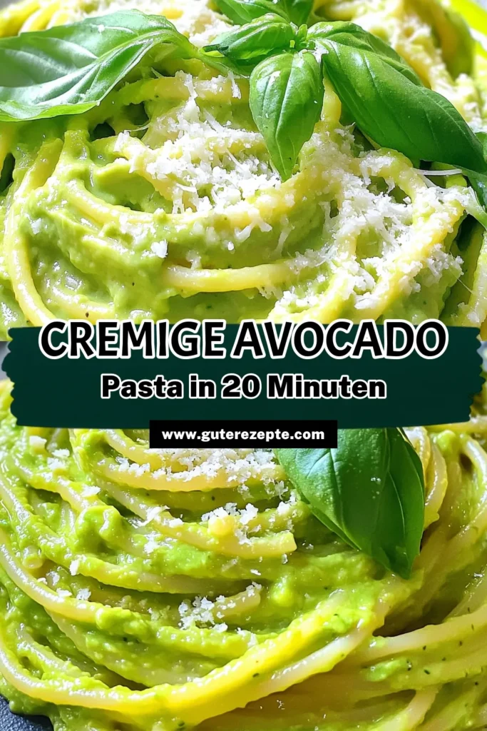 Entdecken Sie das Rezept für cremige Avocado-Pasta, das einfach und köstlich ist! Mit nur wenigen Zutaten zaubern Sie in nur 20 Minuten eine gesunde Mahlzeit, die Eltern und Kinder gleichermaßen begeistert. Genießen Sie die Kombination aus frischen Avocados, zartem Parmesan und aromatischem Basilikum in jedem Biss. Klicken Sie durch und erleben Sie, wie lecker einfache Hausmannskost sein kann! #AvocadoPasta #Pastaliebe #GesundeEssen #SchnelleRezepte