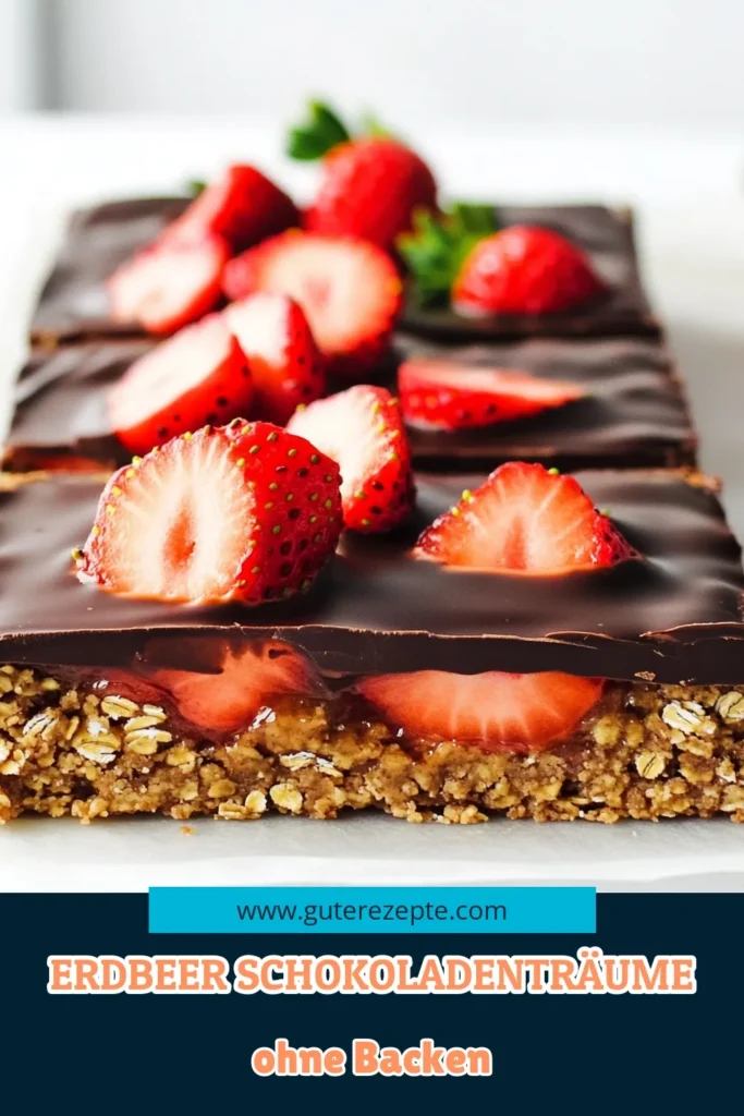Entdecke die köstlichen No-Bake Schokoladenüberzogenen Erdbeer-Riegel! Diese einfache, gesunde Süßigkeit wird aus Haferflocken, Mandelbutter und frischen Erdbeeren zubereitet und ist perfekt für zwischendurch oder als Dessert. Mit nur 15 Minuten Zubereitungszeit sind sie ein echter Genuss! Klicke hier, um das Rezept auszuprobieren und deine Familie mit diesen Leckereien zu überraschen! #NoBakeRecipes #Erdbeerliebe #SnackZeit #GesundeSnacks