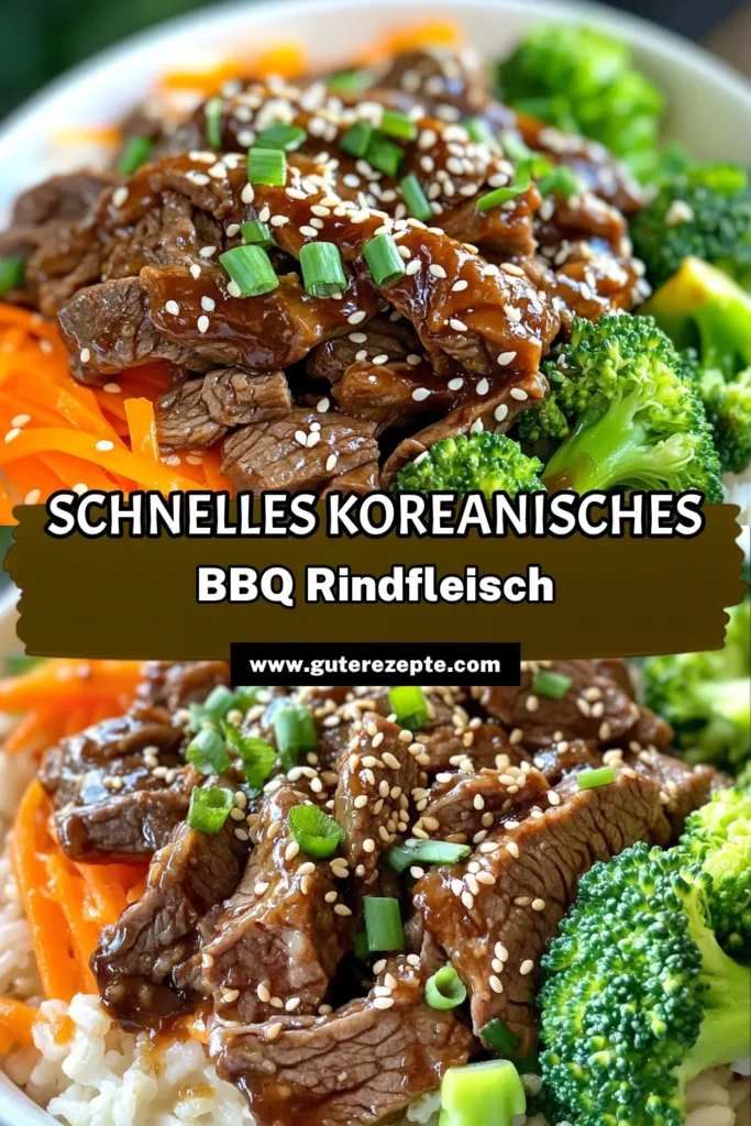 Entdecke die köstlichen Aromen mit unseren schnellen und würzigen koreanischen BBQ Rindfleisch-Reisbäumen! Diese einfache und schmackhafte Rezeptanleitung zeigt dir, wie du zartes Rindfleisch mit einer aromatischen Marinade zubereitest und es perfekt auf Jasminreis anrichtest. Perfekt für ein schnelles Abendessen! Klicke jetzt, um das vollständige Rezept zu sehen und dein Kochabenteuer zu beginnen!