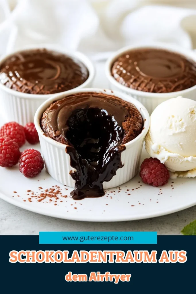 Genieße den ultimativen Schokoladengenuss mit diesen unwiderstehlichen Airfryer Schokoladen-Lava-Küchlein! Diese köstlichen Desserts sind in nur 20 Minuten zubereitet und bringen mit flüssigem Schokoladenkern Freude auf jeden Teller. Perfekt mit Vanilleeis oder Schlagsahne serviert, sind sie der Hit auf jeder Feier. Klicke jetzt, um das einfache Rezept zu entdecken und deine Lieben zu begeistern! #Airfryer #Schokoladenkuchen #Dessertrezepte #LavaKüchlein