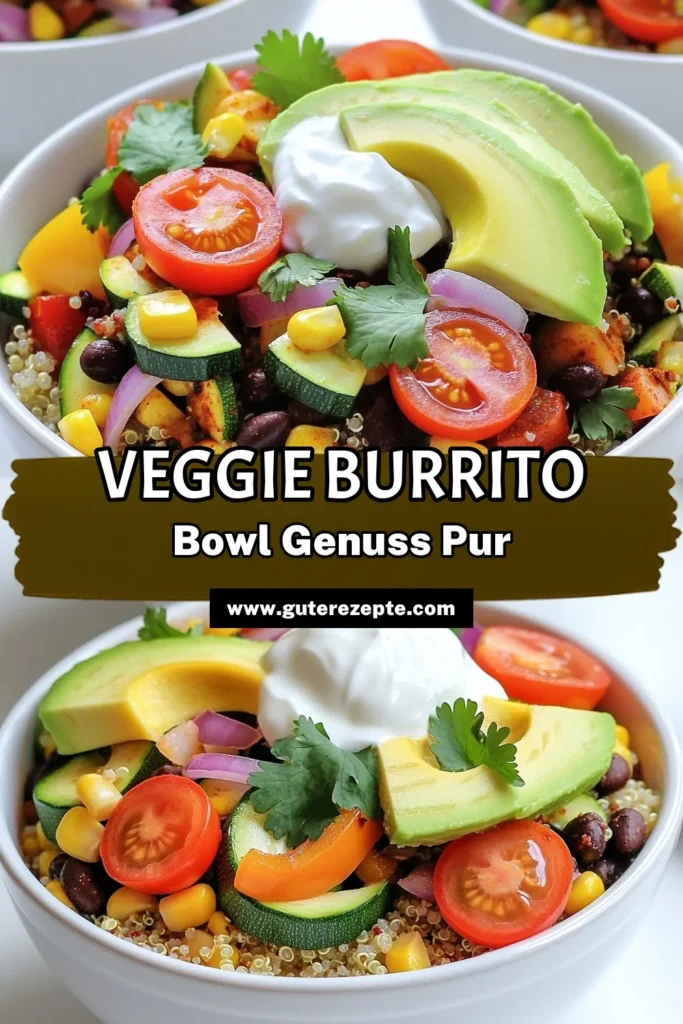 Genieße köstliche Loaded Veggie Burrito Bowls, die nicht nur gesund, sondern auch schnell zubereitet sind! Mit Quinoa, schwarzen Bohnen, frischem Gemüse und cremigen Avocados sind diese Schalen ein wahres Geschmackserlebnis. Perfekt für eine nahrhafte Mahlzeit oder Meal Prep. Klicke jetzt, um die vollständigen Rezepte zu entdecken und dir dein neues Lieblingsgericht zusammenzustellen! #VeggieBowl #QuinoaRezept #GesundeErnährung #BurritoBowls