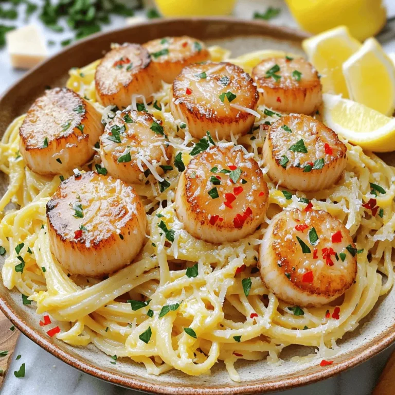 Um die Knoblauch-Butter-Garnelen-Linguine zuzubereiten, benötigst du die folgenden Zutaten: - 225 g Linguine-Nudeln - 450 g Jakobsmuscheln, gereinigt und trocken getupft - 4 Esslöffel ungesalzene Butter - 4 Knoblauchzehen, fein gehackt - 1 Teelöffel rote Pfefferflocken (nach Geschmack anpassen) - 1 Zitrone (Saft und Schale) - 60 ml frisch gehackte Petersilie - Salz und schwarzer Pfeffer nach Geschmack - Optional: Geriebener Parmesan zum Servieren Die Mengen sind für zwei Portionen geeignet. Wenn du mehr kochen möchtest, verdopple einfach die Zutaten. Du kannst die Linguine durch Spaghetti ersetzen, wenn du das magst. Falls du keine Jakobsmuscheln findest, probiere Garnelen oder Muscheln. Wenn du frische Jakobsmuscheln kaufst, achte auf folgende Punkte: - Sie sollten frisch riechen, wie das Meer. - Die Schalen sollten fest und geschlossen sein. - Wähle Jakobsmuscheln, die trocken und glänzend sind. - Kaufe sie am besten am gleichen Tag, an dem du sie zubereiten möchtest. Frische Zutaten machen das Gericht besonders lecker. So erhältst du den vollen Geschmack der Knoblauch-Butter-Sauce. Kochen Sie zuerst 225 g Linguine in einem großen Topf. Verwenden Sie dazu kochendes, gesalzenes Wasser. Kochen Sie die Nudeln gemäß den Anweisungen auf der Packung. Achten Sie darauf, die Nudeln al dente zu garen. Halten Sie 120 ml Nudelwasser zurück. Dann gießen Sie die Nudeln ab und stellen Sie sie beiseite. Nehmen Sie 450 g Jakobsmuscheln und tupfen Sie sie mit einem Küchentuch trocken. Würzen Sie die Muscheln mit Salz und Pfeffer. Erhitzen Sie 2 Esslöffel Butter in einer großen Pfanne bei mittlerer Hitze. Braten Sie die Jakobsmuscheln in einer einzigen Schicht an. Lassen Sie sie 2-3 Minuten pro Seite braten, bis sie goldbraun sind. Wenden Sie die Muscheln nicht zu früh. Nehmen Sie die Muscheln aus der Pfanne und legen Sie sie beiseite. In derselben Pfanne schmelzen Sie 2 weitere Esslöffel Butter. Senken Sie die Hitze auf mittel. Fügen Sie 4 fein gehackte Knoblauchzehen und 1 Teelöffel rote Pfefferflocken hinzu. Braten Sie die Mischung 1-2 Minuten an, bis der Knoblauch duftet und leicht goldbraun ist. Achten Sie darauf, den Knoblauch nicht zu verbrennen. Geben Sie die abgetropften Linguine in die Pfanne. Vermengen Sie die Nudeln gründlich mit der Knoblauch-Butter-Sauce. Fügen Sie nach und nach das aufbewahrte Nudelwasser hinzu, bis die Sauce die gewünschte Konsistenz hat. Geben Sie die Jakobsmuscheln zurück in die Pfanne. Fügen Sie den Saft und die Schale einer Zitrone hinzu. Mischen Sie alles vorsichtig. Lassen Sie die Mischung eine zusätzliche Minute auf dem Herd, um die Aromen zu vereinen. Rühren Sie frisch gehackte Petersilie unter und schmecken Sie mit Salz und Pfeffer ab. Einer der häufigsten Fehler ist, die Jakobsmuscheln nicht richtig zu trocknen. Sie müssen vor dem Braten trocken sein. Wenn sie feucht sind, dämpfen sie statt braten. Ein weiterer Fehler ist, die Muscheln zu überfüllen. Brate sie in einer einzigen Schicht. So bekommst du die perfekte goldene Kruste. Überprüfe die Hitze deiner Pfanne. Sie sollte hoch genug sein, um ein schnelles Braten zu ermöglichen, aber nicht zu heiß, damit der Knoblauch nicht verbrennt. Um die Sauce perfekt zu machen, füge das aufbewahrte Nudelwasser nach und nach hinzu. Dieses Wasser gibt der Sauce eine schöne, seidige Textur. Zu viel Wasser kann die Sauce jedoch verwässern. Beginne mit 60 ml und füge mehr hinzu, je nach Bedarf. Die Sauce sollte leicht an den Linguine haften. Rühre die Zutaten gut um, damit sie gleichmäßig verteilt sind. Die Präsentation ist wichtig, um das Gericht ansprechend zu machen. Serviere die Linguine in flachen Schalen. Lege die Jakobsmuscheln darauf und streue frisch gehackte Petersilie darüber. Ein wenig geriebener Parmesan kann den Geschmack verbessern und sieht toll aus. Garniere die Schalen mit Zitronenspalten für einen frischen Akzent. Achte darauf, alles schön zu platzieren, damit es appetitlich aussieht. {{image_4}} Du kannst dieses Rezept mit anderen Meeresfrüchten anpassen. Garnelen sind eine beliebte Wahl. Sie sind leicht zu finden und kochen schnell. Muscheln oder Tintenfisch passen auch gut. Achte darauf, die Garzeit anzupassen. Du möchtest zarte und saftige Meeresfrüchte. Wenn du eine vegane Option suchst, ersetze die Butter durch pflanzliche Margarine oder Olivenöl. Der Geschmack bleibt lecker. Nutze auch Knoblauch und Zitrone für Frische. Du kannst außerdem Nussmilch für eine cremige Note hinzufügen. Das ergibt eine köstliche, vegane Sauce. Das Hinzufügen von Gemüse macht die Pasta bunter und nährstoffreicher. Denke an Spinat, Zucchini oder Kirschtomaten. Diese Gemüsesorten bringen Farbe und Geschmack. Brate sie kurz in der Pfanne, bevor du die Linguine hinzufügst. So bleibt alles knackig und frisch. Bewahre die Reste in einem luftdichten Behälter auf. Stelle sicher, dass die Linguine und Jakobsmuscheln gut abgekühlt sind, bevor du sie in den Kühlschrank stellst. So bleibt der Geschmack frisch. Du kannst die Reste bis zu drei Tage im Kühlschrank aufbewahren. Erwärme die Reste vorsichtig in einer Pfanne. Füge einen Schuss Wasser oder etwas Butter hinzu, um die Sauce zu reaktivieren. Du kannst auch die Mikrowelle nutzen. Decke den Behälter ab und erhitze ihn in kurzen Intervallen. Rühre zwischendurch um, damit alles gleichmäßig warm wird. Im Kühlschrank sind die Reste bis zu drei Tage haltbar. Wenn du sie länger aufbewahren möchtest, friere die Linguine und Jakobsmuscheln ein. Verwende einen gefriergeeigneten Behälter oder Beutel. So bleiben sie bis zu drei Monate frisch. Achte darauf, die Reste vor dem Einfrieren gut zu verpacken, um Gefrierbrand zu vermeiden. Die besten Beilagen sind leicht und frisch. Ein grüner Salat passt gut. Auch Knoblauchbrot ist eine tolle Wahl. Du kannst es selbst machen oder kaufen. Ein Glas Weißwein macht das Essen noch besser. Jakobsmuscheln sind schnell zubereitet. Sie brauchen nur 2-3 Minuten pro Seite. Achte darauf, dass sie goldbraun sind. Wende sie nicht zu früh, sonst werden sie zäh. Perfekte Jakobsmuscheln sind zart und saftig. Ja, du kannst Teile des Rezepts im Voraus machen. Koche die Linguine und die Jakobsmuscheln nicht zu früh. Die Knoblauch-Butter-Sauce kannst du jedoch vorbereiten. Bewahre sie im Kühlschrank auf. Erhitze sie kurz vor dem Servieren und füge die Jakobsmuscheln hinzu. Zusammenfassend lässt sich sagen, dass das Rezept für Knoblauch-Butter-Garnelen-Linguine vielseitig und lecker ist. Wir haben die Zutaten und Möglichkeiten besprochen, sowie die Schritte zur Zubereitung. Tipps helfen, häufige Fehler zu vermeiden und die Sauce perfekt zu machen. Variationen mit anderen Meeresfrüchten oder veganen Zutaten erweitern das Gericht. Mit den richtigen Aufbewahrungshinweisen bleibt der Geschmack frisch. Experimentiere und genieße jedes Mal ein großartiges Essen!