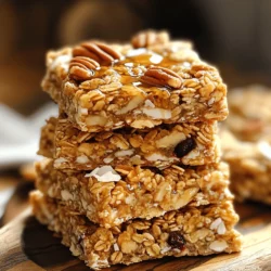 Für die perfekten Maple Pecan Sticky Granola Bars brauchst du einige Hauptzutaten. Diese Zutaten geben den Riegeln ihren Geschmack und die tolle Konsistenz. Hier ist, was du benötigst: - 2 Tassen Haferflocken - 1 Tasse grob gehackte Pekannüsse - 1/2 Tasse ungesüßte, geraspelte Kokosnuss - 1/2 Tasse natürliche Erdnussbutter (oder Mandelbutter) - 1/2 Tasse reiner Ahornsirup - 1/4 Tasse Honig (oder Agavendicksaft für eine vegane Option) - 1/2 Teelöffel Vanilleextrakt - 1/4 Teelöffel Salz Manchmal will man die Riegel noch besser machen. Die folgenden Zutaten sind optional, aber sie bringen zusätzlichen Geschmack und Textur in die Riegel: - 1/2 Tasse getrocknete Cranberries oder Rosinen - 1/4 Tasse Mini-Schokoladenstückchen Um die besten Granola-Riegel zu machen, wähle frische und hochwertige Zutaten. Hier sind einige Tipps: - Haferflocken: Achte darauf, dass deine Haferflocken ungesüßt sind. Biologische Optionen sind oft besser. - Nüsse: Verwende frische Pekannüsse. Sie sollten knackig und nicht ranzig sein. - Kokosnuss: Die geraspelte Kokosnuss sollte ungesüßt sein. - Erdnussbutter: Nutze natürliche Erdnussbutter ohne Zusatzstoffe. Das macht die Riegel gesünder. - Sirup: Reiner Ahornsirup ist am besten. Er hat den besten Geschmack. Mit diesen Zutaten und Tipps bist du bereit, köstliche Granola-Riegel zu machen! Heizen Sie den Ofen auf 175 °C vor. Sie brauchen eine 20x20 cm Backform. Bedecken Sie die Form mit Backpapier. Lassen Sie das Papier über die Ränder hängen. So können Sie die Riegel später leicht herausnehmen. Nehmen Sie eine große Rührschüssel. Geben Sie die Haferflocken, die grob gehackten Pekannüsse und die geraspelte Kokosnuss hinein. Rühren Sie die Mischung gut um. Achten Sie darauf, dass alles gut verteilt ist. Diese Basis gibt den Riegeln tollen Geschmack und Textur. Nehmen Sie eine mikrowellengeeignete Schüssel. Fügen Sie die Erdnussbutter, den Ahornsirup, den Honig, den Vanilleextrakt und das Salz hinzu. Mikrowellieren Sie die Mischung für etwa 30 Sekunden. Rühren Sie gut um, bis die Mischung glatt ist. Gießen Sie die warme Mischung über die trockenen Zutaten. Mischen Sie alles gründlich. Wenn Sie möchten, fügen Sie die getrockneten Cranberries und die Schokoladenstückchen hinzu. Heben Sie sie vorsichtig unter. Übertragen Sie die Mischung in die Backform. Drücken Sie sie mit einem Spatel oder Ihren Händen fest. So entsteht eine gleichmäßige Schicht. Ein häufiger Fehler ist, die Mischung nicht gut zu vermengen. Jedes Stück Haferflocken sollte mit der klebrigen Mischung bedeckt sein. Wenn nicht, wird die Textur bröckelig. Ein weiterer Fehler ist, die Riegel zu dünn in der Form zu drücken. Achte darauf, die Mischung gleichmäßig und fest in die Backform zu drücken. So hält alles besser zusammen. Die richtige Backzeit ist wichtig. Backe die Riegel nicht zu lange. Sie sollten goldbraun, aber nicht hart sein. Wenn du sie aus dem Ofen nimmst, lass sie in der Form abkühlen. Dies hilft, die perfekte Konsistenz zu erreichen. Die Riegel sind nach dem Abkühlen leichter zu schneiden. Stapel die Riegel auf einer schönen Servierplatte. Du kannst sie mit zusätzlichem Ahornsirup beträufeln. Dies gibt einen glänzenden Effekt. Füge eine Prise gehackte Pekannüsse obenauf hinzu. Das sieht toll aus und gibt mehr Crunch. Du kannst auch frische Früchte oder eine Schüssel Joghurt daneben stellen. So schaffst du einen ansprechenden Snack. {{image_4}} Für vegane Granola-Riegel können Sie Honig einfach durch Agavendicksaft ersetzen. Agavendicksaft hat einen angenehmen, süßen Geschmack. Er sorgt dafür, dass die Riegel klebrig und lecker bleiben. Verwenden Sie die gleiche Menge Agavendicksaft wie Honig. So bleiben die Riegel vegan und erhalten trotzdem die richtige Süße. Wenn Sie keine Pekannüsse mögen oder allergisch sind, gibt es viele Alternativen. Mandeln sind eine großartige Wahl. Sie haben einen milden Geschmack und passen gut zu den anderen Zutaten. Cashewkerne sind ebenfalls lecker und geben den Riegeln eine cremige Textur. Walnüsse bringen einen kräftigen Geschmack, der gut harmoniert. Fühlen Sie sich frei, Ihre Lieblingsnüsse zu verwenden. Um Ihre Granola-Riegel noch interessanter zu machen, können Sie zusätzliche Zutaten hinzufügen. Hier sind einige Ideen: - Getrocknete Früchte, wie Aprikosen oder Mangos, bringen Süße. - Samen, wie Chiasamen oder Leinsamen, fügen Nährstoffe hinzu. - Schokoladenstückchen oder Kakaonibs sorgen für einen schokoladigen Genuss. - Gewürze, wie Zimt oder Muskatnuss, verleihen den Riegeln einen besonderen Geschmack. Experimentieren Sie mit diesen Mix-Ins, um Ihre eigenen leckeren Variationen zu kreieren! Bewahren Sie die Granola-Riegel in einem luftdichten Behälter auf. So bleiben sie frisch. Legen Sie ein Stück Backpapier zwischen die Riegel. Das verhindert, dass sie aneinander kleben. Stellen Sie den Behälter an einen kühlen, trockenen Ort. Direkte Sonneneinstrahlung kann die Riegel weich machen. Die Granola-Riegel halten bis zu einer Woche. Nach einer Woche können sie an Geschmack verlieren. Wenn sie länger frisch bleiben sollen, überlegen Sie, sie einzufrieren. Riegel, die richtig gelagert werden, bleiben lecker und knackig. Um die Riegel einzufrieren, schneiden Sie sie zuerst in Stücke. Wickeln Sie jedes Stück in Frischhaltefolie. Legen Sie die eingewickelten Riegel in einen Gefrierbeutel. So vermeiden Sie Gefrierbrand. Zum Auftauen lassen Sie die Riegel einfach bei Raumtemperatur liegen. Sie sind in ein bis zwei Stunden bereit zum Essen. Die Granola-Riegel bleiben bis zu einer Woche frisch. Lagern Sie sie in einem luftdichten Behälter. Wenn Sie sie kühl und trocken halten, bleiben sie länger knusprig. Wenn Sie etwas länger genießen möchten, können Sie sie auch einfrieren. Damit halten sie sich bis zu drei Monate. Ja, Sie können die Erdnussbutter ganz einfach ersetzen. Mandelbutter ist eine gute Option. Sonnenblumenbutter funktioniert auch und ist nussfrei. Diese Alternativen geben den Riegeln eine ähnliche Cremigkeit. Achten Sie darauf, die Konsistenz der Mischung im Auge zu behalten, wenn Sie wechseln. Wenn Sie keinen Honig verwenden möchten, sind auch andere Optionen möglich. Agavendicksaft ist ein beliebter Ersatz. Er hat eine ähnliche Süße und ist vegan. Sie können auch Ahornsirup verwenden, aber die Riegel werden dann süßer. Wählen Sie je nach Vorliebe die beste Option für Ihren Geschmack. In diesem Artikel haben wir die wichtigsten Zutaten für Granola-Riegel besprochen. Wir haben auch eine Schritt-für-Schritt-Anleitung gegeben, um die Riegel zuzubereiten. Tipps und Tricks helfen dir, häufige Fehler zu vermeiden und die beste Textur zu erreichen. Du hast Variationen sowie Aufbewahrungsmethoden für die Riegel kennengelernt. Denke daran, dass du beim Experimentieren Spaß haben kannst. Die besten Riegel sind die, die dir am meisten schmecken. Also, lass deiner Kreativität freien Lauf!