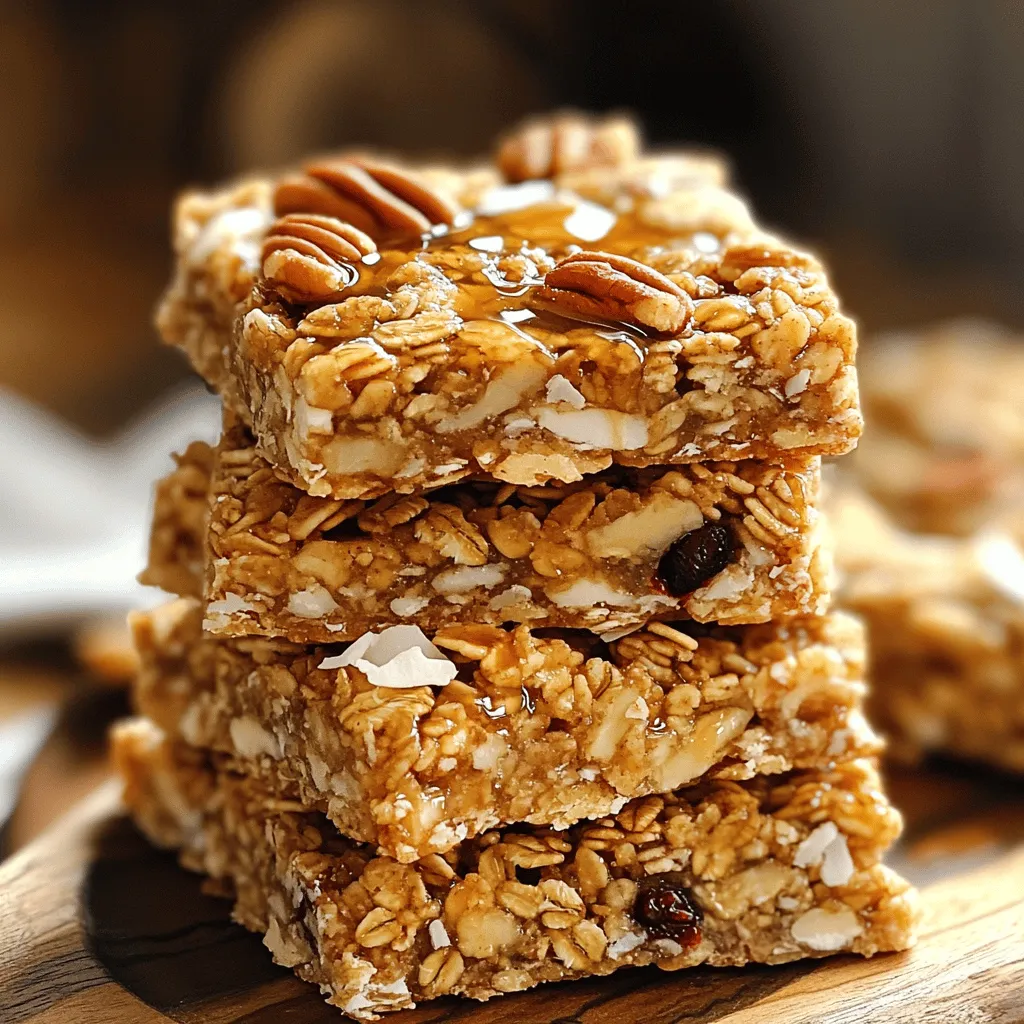 Für die perfekten Maple Pecan Sticky Granola Bars brauchst du einige Hauptzutaten. Diese Zutaten geben den Riegeln ihren Geschmack und die tolle Konsistenz. Hier ist, was du benötigst: - 2 Tassen Haferflocken - 1 Tasse grob gehackte Pekannüsse - 1/2 Tasse ungesüßte, geraspelte Kokosnuss - 1/2 Tasse natürliche Erdnussbutter (oder Mandelbutter) - 1/2 Tasse reiner Ahornsirup - 1/4 Tasse Honig (oder Agavendicksaft für eine vegane Option) - 1/2 Teelöffel Vanilleextrakt - 1/4 Teelöffel Salz Manchmal will man die Riegel noch besser machen. Die folgenden Zutaten sind optional, aber sie bringen zusätzlichen Geschmack und Textur in die Riegel: - 1/2 Tasse getrocknete Cranberries oder Rosinen - 1/4 Tasse Mini-Schokoladenstückchen Um die besten Granola-Riegel zu machen, wähle frische und hochwertige Zutaten. Hier sind einige Tipps: - Haferflocken: Achte darauf, dass deine Haferflocken ungesüßt sind. Biologische Optionen sind oft besser. - Nüsse: Verwende frische Pekannüsse. Sie sollten knackig und nicht ranzig sein. - Kokosnuss: Die geraspelte Kokosnuss sollte ungesüßt sein. - Erdnussbutter: Nutze natürliche Erdnussbutter ohne Zusatzstoffe. Das macht die Riegel gesünder. - Sirup: Reiner Ahornsirup ist am besten. Er hat den besten Geschmack. Mit diesen Zutaten und Tipps bist du bereit, köstliche Granola-Riegel zu machen! Heizen Sie den Ofen auf 175 °C vor. Sie brauchen eine 20x20 cm Backform. Bedecken Sie die Form mit Backpapier. Lassen Sie das Papier über die Ränder hängen. So können Sie die Riegel später leicht herausnehmen. Nehmen Sie eine große Rührschüssel. Geben Sie die Haferflocken, die grob gehackten Pekannüsse und die geraspelte Kokosnuss hinein. Rühren Sie die Mischung gut um. Achten Sie darauf, dass alles gut verteilt ist. Diese Basis gibt den Riegeln tollen Geschmack und Textur. Nehmen Sie eine mikrowellengeeignete Schüssel. Fügen Sie die Erdnussbutter, den Ahornsirup, den Honig, den Vanilleextrakt und das Salz hinzu. Mikrowellieren Sie die Mischung für etwa 30 Sekunden. Rühren Sie gut um, bis die Mischung glatt ist. Gießen Sie die warme Mischung über die trockenen Zutaten. Mischen Sie alles gründlich. Wenn Sie möchten, fügen Sie die getrockneten Cranberries und die Schokoladenstückchen hinzu. Heben Sie sie vorsichtig unter. Übertragen Sie die Mischung in die Backform. Drücken Sie sie mit einem Spatel oder Ihren Händen fest. So entsteht eine gleichmäßige Schicht. Ein häufiger Fehler ist, die Mischung nicht gut zu vermengen. Jedes Stück Haferflocken sollte mit der klebrigen Mischung bedeckt sein. Wenn nicht, wird die Textur bröckelig. Ein weiterer Fehler ist, die Riegel zu dünn in der Form zu drücken. Achte darauf, die Mischung gleichmäßig und fest in die Backform zu drücken. So hält alles besser zusammen. Die richtige Backzeit ist wichtig. Backe die Riegel nicht zu lange. Sie sollten goldbraun, aber nicht hart sein. Wenn du sie aus dem Ofen nimmst, lass sie in der Form abkühlen. Dies hilft, die perfekte Konsistenz zu erreichen. Die Riegel sind nach dem Abkühlen leichter zu schneiden. Stapel die Riegel auf einer schönen Servierplatte. Du kannst sie mit zusätzlichem Ahornsirup beträufeln. Dies gibt einen glänzenden Effekt. Füge eine Prise gehackte Pekannüsse obenauf hinzu. Das sieht toll aus und gibt mehr Crunch. Du kannst auch frische Früchte oder eine Schüssel Joghurt daneben stellen. So schaffst du einen ansprechenden Snack. {{image_4}} Für vegane Granola-Riegel können Sie Honig einfach durch Agavendicksaft ersetzen. Agavendicksaft hat einen angenehmen, süßen Geschmack. Er sorgt dafür, dass die Riegel klebrig und lecker bleiben. Verwenden Sie die gleiche Menge Agavendicksaft wie Honig. So bleiben die Riegel vegan und erhalten trotzdem die richtige Süße. Wenn Sie keine Pekannüsse mögen oder allergisch sind, gibt es viele Alternativen. Mandeln sind eine großartige Wahl. Sie haben einen milden Geschmack und passen gut zu den anderen Zutaten. Cashewkerne sind ebenfalls lecker und geben den Riegeln eine cremige Textur. Walnüsse bringen einen kräftigen Geschmack, der gut harmoniert. Fühlen Sie sich frei, Ihre Lieblingsnüsse zu verwenden. Um Ihre Granola-Riegel noch interessanter zu machen, können Sie zusätzliche Zutaten hinzufügen. Hier sind einige Ideen: - Getrocknete Früchte, wie Aprikosen oder Mangos, bringen Süße. - Samen, wie Chiasamen oder Leinsamen, fügen Nährstoffe hinzu. - Schokoladenstückchen oder Kakaonibs sorgen für einen schokoladigen Genuss. - Gewürze, wie Zimt oder Muskatnuss, verleihen den Riegeln einen besonderen Geschmack. Experimentieren Sie mit diesen Mix-Ins, um Ihre eigenen leckeren Variationen zu kreieren! Bewahren Sie die Granola-Riegel in einem luftdichten Behälter auf. So bleiben sie frisch. Legen Sie ein Stück Backpapier zwischen die Riegel. Das verhindert, dass sie aneinander kleben. Stellen Sie den Behälter an einen kühlen, trockenen Ort. Direkte Sonneneinstrahlung kann die Riegel weich machen. Die Granola-Riegel halten bis zu einer Woche. Nach einer Woche können sie an Geschmack verlieren. Wenn sie länger frisch bleiben sollen, überlegen Sie, sie einzufrieren. Riegel, die richtig gelagert werden, bleiben lecker und knackig. Um die Riegel einzufrieren, schneiden Sie sie zuerst in Stücke. Wickeln Sie jedes Stück in Frischhaltefolie. Legen Sie die eingewickelten Riegel in einen Gefrierbeutel. So vermeiden Sie Gefrierbrand. Zum Auftauen lassen Sie die Riegel einfach bei Raumtemperatur liegen. Sie sind in ein bis zwei Stunden bereit zum Essen. Die Granola-Riegel bleiben bis zu einer Woche frisch. Lagern Sie sie in einem luftdichten Behälter. Wenn Sie sie kühl und trocken halten, bleiben sie länger knusprig. Wenn Sie etwas länger genießen möchten, können Sie sie auch einfrieren. Damit halten sie sich bis zu drei Monate. Ja, Sie können die Erdnussbutter ganz einfach ersetzen. Mandelbutter ist eine gute Option. Sonnenblumenbutter funktioniert auch und ist nussfrei. Diese Alternativen geben den Riegeln eine ähnliche Cremigkeit. Achten Sie darauf, die Konsistenz der Mischung im Auge zu behalten, wenn Sie wechseln. Wenn Sie keinen Honig verwenden möchten, sind auch andere Optionen möglich. Agavendicksaft ist ein beliebter Ersatz. Er hat eine ähnliche Süße und ist vegan. Sie können auch Ahornsirup verwenden, aber die Riegel werden dann süßer. Wählen Sie je nach Vorliebe die beste Option für Ihren Geschmack. In diesem Artikel haben wir die wichtigsten Zutaten für Granola-Riegel besprochen. Wir haben auch eine Schritt-für-Schritt-Anleitung gegeben, um die Riegel zuzubereiten. Tipps und Tricks helfen dir, häufige Fehler zu vermeiden und die beste Textur zu erreichen. Du hast Variationen sowie Aufbewahrungsmethoden für die Riegel kennengelernt. Denke daran, dass du beim Experimentieren Spaß haben kannst. Die besten Riegel sind die, die dir am meisten schmecken. Also, lass deiner Kreativität freien Lauf!