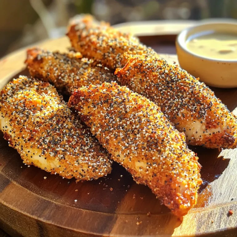 Für diese leckeren Chicken Tenders brauchen Sie: - 450 g Hähnchentender - 120 g Weizenmehl - 2 große Eier, verquirlt - 100 g Semmelbrösel (am besten Panko für extra Crunch) Diese Zutaten bilden die Basis für Ihre Tenders. Die Hähnchentender sind zart und saftig. Panko sorgt für die perfekte Knusprigkeit. Um den Geschmack zu verbessern, fügen wir noch einige Gewürze hinzu: - 2 Esslöffel Everything Bagel Gewürzmischung - 1 Teelöffel Knoblauchpulver - 1 Teelöffel Zwiebelpulver - Salz und Pfeffer nach Geschmack Die Everything Bagel Gewürzmischung bringt einen tollen Geschmack. Knoblauch- und Zwiebelpulver fügen Tiefe hinzu. Salz und Pfeffer runden alles ab. Diese Chicken Tenders sind nicht nur lecker, sondern auch nahrhaft. Sie bieten: - Hoher Proteingehalt durch das Hähnchen - Ballaststoffe aus der Panade - Weniger Fett durch die Zubereitung im Airfryer Mit diesen Tenders können Sie sich also eine gesunde Mahlzeit gönnen. Sie sind perfekt für ein schnelles Abendessen oder einen Snack. Heizen Sie Ihren Airfryer auf 200°C vor. Dies sorgt für gleichmäßige Wärme. Ein vorgeheizter Airfryer hilft, die Chicken Tenders schön knusprig zu machen. Richten Sie Ihre Panierstation ein. Sie brauchen drei flache Schüsseln: - Geben Sie das Weizenmehl in die erste Schüssel. - In die zweite Schüssel kommen die verquirlten Eier. - In die dritte Schüssel mischen Sie Semmelbrösel, Everything Bagel Gewürzmischung, Knoblauchpulver, Zwiebelpulver und etwas Salz und Pfeffer. Diese Station hilft, die Tenders gleichmäßig zu panieren. Nehmen Sie einen Hähnchentender und tauchen Sie ihn zuerst ins Weizenmehl. Schütteln Sie das überschüssige Mehl ab. Dann tauchen Sie ihn in die verquirlten Eier. Achten Sie darauf, dass er gut bedeckt ist. Jetzt rollen Sie den Hähnchentender in der Semmelbröselmischung. Drücken Sie sanft, damit die Krümel haften. Legen Sie die panierten Hähnchentender in einer einzigen Schicht in den Airfryer-Korb. Achten Sie darauf, dass sie nicht überfüllt sind. Besprühen Sie sie leicht mit Sprühöl. Frittieren Sie die Tenders für 10-12 Minuten. Wenden Sie sie nach der Hälfte der Zeit. Sie sind fertig, wenn sie goldbraun sind und eine Innentemperatur von 74°C erreicht haben. Lassen Sie sie vor dem Servieren kurz ruhen. Um die besten Ergebnisse zu erzielen, ist es wichtig, die Hähnchentender gut vorzubereiten. Ich empfehle, Panko-Semmelbrösel zu verwenden. Diese sorgen für extra Crunch. Besprühen Sie die Tenders leicht mit Sprühöl, bevor Sie sie frittieren. Das Öl hilft, die Kruste knusprig zu machen. Achten Sie darauf, dass die Stücke nicht überfüllt sind. Ein guter Luftstrom im Airfryer macht einen großen Unterschied. Ein häufiger Fehler ist, die Hähnchentender nicht richtig zu panieren. Stellen Sie sicher, dass die Tenders gleichmäßig mit Mehl, Ei und Semmelbröseln benetzt sind. Schütteln Sie überschüssiges Mehl ab, bevor Sie in die Eier tauchen. Ein weiterer Fehler ist, die Tenders nicht zu wenden. Wenden Sie die Stücke nach der Hälfte der Garzeit. So werden sie gleichmäßig gar und schön goldbraun. Wenn Sie neue Texturen ausprobieren möchten, gibt es viele Möglichkeiten. Sie können zerkleinerte Nüsse oder Haferflocken verwenden. Diese geben den Tenders eine andere Note. Für eine würzige Variante mischen Sie Parmesan in die Semmelbrösel. Das sorgt für einen tollen Geschmack. Seien Sie kreativ und finden Sie Ihre Lieblingspanade! {{image_4}} Du kannst das Rezept leicht anpassen. Probiere verschiedene Gewürze aus, um neue Aromen zu entdecken. Hier sind einige Ideen: - Paprikapulver: Fügt eine süße, rauchige Note hinzu. - Chilipulver: Gibt einen scharfen Kick. - Kräuter der Provence: Für ein mediterranes Flair. - Zitronenschale: Bringt Frische und Helligkeit. Sei kreativ! Mische deine Lieblingsgewürze in die Panade. Das macht das Gericht spannend. Die Chicken Tenders schmecken besser mit den richtigen Beilagen. Hier sind einige tolle Vorschläge: - Crispy Pommes Frites: Knusprig und lecker. - Gemischter Salat: Frisch und leicht. - Coleslaw: Cremig und knackig. Dips können das Geschmackserlebnis erweitern. Probiere diese Optionen: - Honig-Senf-Dip: Süß und würzig. - BBQ-Sauce: Rauchig und herzhaft. - Joghurt-Dip: Erfrischend und leicht. Finde die perfekte Kombination, die dir gefällt! Hähnchen ist großartig, aber du kannst auch andere Fleischsorten verwenden. Hier sind einige Vorschläge: - Putenbrust: Milder Geschmack, sehr zart. - Schweinefilet: Saftig und herzhaft. - Tofu: Eine tolle vegetarische Option. Die Zubereitung bleibt gleich. Achte auf die Garzeit, besonders bei dickeren Stücken. So kannst du verschiedene Geschmäcker genießen! Um die Reste der Air Fryer Everything Bagel Chicken Tenders frisch zu halten, lege sie in einen luftdichten Behälter. Du kannst auch Frischhaltefolie verwenden. Stelle sicher, dass die Tenders vollständig abgekühlt sind, bevor du sie lagerst. So bleibt die Knusprigkeit erhalten. Wenn du die Chicken Tenders aufwärmen möchtest, benutze den Air Fryer. Stelle ihn auf 180°C ein und erhitze die Tenders für etwa 5 Minuten. Dadurch werden sie wieder knusprig. Du kannst auch einen Ofen nutzen, aber der Air Fryer ist am besten für diese Aufgabe. Die Reste sind im Kühlschrank 3 bis 4 Tage haltbar. Achte darauf, sie gut zu verpacken. Im Gefrierschrank halten sie bis zu 3 Monate. Wenn du sie gefrierst, lege sie in einen Gefrierbeutel. Vergiss nicht, das Datum aufzuschreiben, damit du die Frische im Blick hast. Die Zubereitungszeit für die Air Fryer Everything Bagel Chicken Tenders beträgt etwa 20 Minuten. Davon sind 10 Minuten für die Vorbereitung und 10-12 Minuten im Airfryer. Diese Zeit macht das Gericht schnell und einfach. Wenn die Chicken Tenders nicht knusprig sind, gibt es einige Gründe. Prüfen Sie, ob Sie genug Sprühöl verwendet haben. Es hilft dabei, die Tenders knusprig zu machen. Auch die Semmelbrösel sind wichtig. Verwenden Sie Panko für extra Crunch. Achten Sie darauf, dass die Tenders im Airfryer nicht übereinander liegen. So bekommen sie mehr Luftzirkulation und werden knuspriger. Ja, Sie können die Tenders auch im Ofen zubereiten. Heizen Sie den Ofen auf 200°C vor. Legen Sie die panierten Tenders auf ein Backblech. Besprühen Sie sie mit etwas Öl. Backen Sie sie für 15-20 Minuten oder bis sie goldbraun sind. Wenden Sie die Tenders nach der Hälfte der Zeit, um eine gleichmäßige Bräunung zu erreichen. Chicken Tenders sind einfach und lecker. Wir haben die Hauptzutaten und Gewürze besprochen. Du hast gelernt, wie man sie richtig paniert und frittierst. Tipps helfen dir, die perfekte Knusprigkeit zu erreichen. Variationen von Dips und Beilagen machen das Essen spannend. Reste kannst du sicher lagern und aufwärmen. Mit den Antworten auf häufige Fragen bist du jetzt gut informiert. Probiere die Rezepte aus und genieße leckere Chicken Tenders!