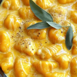 Für dieses leckere Gericht benötigen Sie: - 1 Packung (450 g) Kartoffelgnocchi - 240 ml Kürbispüree (aus der Dose oder frisch) - 240 ml Schlagsahne - 50 g frisch geriebener Parmesan - 30 g Butter - 2 Knoblauchzehen, fein gehackt - 1/2 Teelöffel Muskatnuss - Salz und Pfeffer nach Geschmack - Frische Salbeiblätter zur Garnitur (optional) Diese Zutaten machen Ihre Gnocchi cremig und aromatisch. Das Kürbispüree bringt eine süße Note. Die Schlagsahne sorgt für eine tolle Konsistenz. Parmesan fügt einen herzhaften Geschmack hinzu. Wenn Sie eine gesündere Option suchen, ersetzen Sie die Schlagsahne durch eine leichtere Sahne. Für einen veganen Ansatz können Sie die Butter durch Pflanzenöl und die Sahne durch Kokosmilch ersetzen. Auch Hefeflocken sind eine gute Käsealternative. Frische Zutaten bieten oft mehr Geschmack. Frisches Kürbispüree hat eine intensivere Farbe und einen besseren Geschmack. Konserviertes Kürbispüree ist jedoch praktisch und hält lange. Es ist wichtig, die Zutaten nach persönlichem Geschmack und Verfügbarkeit auszuwählen. Jede Option hat ihren eigenen Charme. Um die Gnocchi perfekt zuzubereiten, bringe zuerst einen großen Topf mit leicht gesalzenem Wasser zum Kochen. Füge die Gnocchi hinzu und warte, bis sie an die Oberfläche steigen. Das dauert normalerweise 2-3 Minuten. Wenn sie schwimmen, nimm sie mit einer Schaumkelle heraus und stelle sie beiseite. So bleiben sie schön fluffig. Jetzt kommt die Sauce! Erhitze in einer großen Pfanne die Butter bei mittlerer Hitze. Füge die fein gehackten Knoblauchzehen hinzu und brate sie etwa 1 Minute an. Der Duft sollte großartig sein, aber lass den Knoblauch nicht braun werden. Gieße dann das Kürbispüree und die Schlagsahne in die Pfanne. Rühre alles gut um und lasse die Mischung 2-3 Minuten köcheln. Füge den frisch geriebenen Parmesan und die Muskatnuss hinzu. Rühre, bis der Käse schmilzt und die Sauce cremig wird. Schmecke die Sauce mit Salz und Pfeffer ab. So wird sie richtig lecker! Jetzt ist es Zeit, die Gnocchi zu verbinden! Gib die gekochten Gnocchi vorsichtig in die Sauce. Rühre um, damit die Gnocchi gleichmäßig bedeckt sind. Lass die Mischung eine weitere Minute köcheln. Nimm die Pfanne dann vom Herd und lasse sie eine Minute ruhen. So wird die Sauce etwas dicker. Wenn du magst, garniere die Gnocchi mit frischen Salbeiblättern. Das gibt dem Gericht eine schöne Note. Voilà, deine cremigen Kürbis-Alfredo-Gnocchi sind fertig! Kochen Sie die Gnocchi in einem großen Topf. Verwenden Sie leicht gesalzenes kochendes Wasser. Achten Sie darauf, dass es sprudelnd kocht. Die Gnocchi sind fertig, wenn sie an die Oberfläche steigen. Dies dauert etwa 2-3 Minuten. Nehmen Sie die Gnocchi mit einer Schaumkelle heraus. Legen Sie sie auf einen Teller, damit sie nicht kleben. Um die Sauce zu verfeinern, fügen Sie einige einfache Zutaten hinzu. Ein Spritzer Zitronensaft bringt Frische. Auch eine Prise Chili-Flocken gibt einen kleinen Kick. Wenn Sie es noch cremiger mögen, erhöhen Sie die Menge an Schlagsahne. Versuchen Sie, frische Kräuter wie Thymian oder Petersilie hinzuzufügen. Diese geben der Sauce mehr Geschmack. Präsentation macht das Essen noch besser. Verwenden Sie einen großen, flachen Teller. Geben Sie die Gnocchi in die Mitte des Tellers. Garnieren Sie sie mit frisch geriebenem Parmesan. Ein paar Salbeiblätter obenauf sehen toll aus. Ein Spritzer Olivenöl sorgt für einen schönen Glanz. So wird Ihr Gericht nicht nur lecker, sondern auch schön anzusehen. {{image_4}} Für eine vegetarische Version der cremigen Kürbis-Alfredo-Gnocchi können Sie die Butter durch pflanzliches Öl ersetzen. Das macht das Gericht leicht und lecker. Für eine vegane Variante nutzen Sie pflanzliche Sahne und veganen Käse. So bleibt der Geschmack intensiv und cremig. Um die Nährstoffe zu erhöhen, fügen Sie gebratene Pilze oder Spinat zu den Gnocchi hinzu. Diese Zutaten bringen nicht nur Protein, sondern auch zusätzliche Aromen. Auch Kichererbsen oder Linsen sind gute Optionen. Sie machen das Gericht nahrhafter und sättigender. Nutzen Sie saisonale Zutaten, um den Geschmack zu variieren. Im Herbst können Sie gebratenen Kürbis oder Süßkartoffeln hinzufügen. Im Winter passen Rosenkohl oder Grünkohl gut. Im Sommer sind frische Tomaten oder Zucchini eine tolle Ergänzung. Diese Variationen bringen frische Farben und Aromen auf den Teller. Um Reste von cremigen Kürbis-Alfredo-Gnocchi gut zu lagern, lege sie in einen luftdichten Behälter. Achte darauf, dass die Gnocchi und die Sauce gut vermischt sind. So bleibt der Geschmack frisch. Lagere den Behälter im Kühlschrank. Die Reste halten sich dort bis zu drei Tage. Um die Gnocchi und die Sauce aufzuwärmen, nutze eine Pfanne mit mittlerer Hitze. Füge ein wenig Wasser oder Sahne hinzu, um die Sauce cremig zu halten. Rühre die Mischung vorsichtig um, bis sie warm ist. Du kannst auch die Mikrowelle nutzen. Stelle die Gnocchi in eine mikrowellengeeignete Schüssel und decke sie ab. Erwärme sie in kurzen Intervallen. Vermeide Lebensmittelverschwendung, indem du nur die Menge kochst, die du benötigst. Du kannst auch frische Gnocchi und Sauce einfrieren. Achte darauf, sie gut zu verpacken. So bleiben sie bis zu einem Monat frisch. Wenn du zu viele Zutaten hast, nutze sie für andere Gerichte. Zum Beispiel kannst du Kürbispüree in Smoothies oder Suppen verwenden. Es dauert nur 2-3 Minuten, um die Gnocchi zu kochen. Sie sind fertig, wenn sie an die Oberfläche steigen. Dies zeigt, dass sie gut durch sind. Verwenden Sie eine Schaumkelle, um sie herauszunehmen. Achten Sie darauf, sie nicht zu lange zu kochen, sonst werden sie matschig. Ja, frischer Kürbis ist eine tolle Option! Kochen Sie den Kürbis zuerst, bis er weich ist. Danach pürieren Sie ihn, um eine glatte Konsistenz zu erreichen. Frischer Kürbis hat einen intensiveren Geschmack. Dies kann Ihrer Sauce eine frische Note geben und ist eine gesunde Wahl. Ein frischer grüner Salat passt gut dazu. Auch geröstetes Gemüse ist eine leckere Beilage. Sie können auch knuspriges Brot servieren, um die Sauce aufzutunken. Wenn Sie es herzhaft mögen, probieren Sie gebratene Pilze oder Spinat. Diese Beilagen ergänzen das Gericht wunderbar und bringen Farbe auf den Teller. Die Herstellung von cremigen Kürbis-Alfredo-Gnocchi ist einfach und macht Spaß. Wir haben wichtige Zutaten, Schritt-für-Schritt-Anleitungen und nützliche Tipps besprochen. Auch Variationen und Lagerungshinweise sind wichtig für dein Kochen. Denke daran, kreativ zu sein und regionale Zutaten zu nutzen. So bleibt das Gericht frisch und lecker. Mit diesen Ratschlägen wirst du die perfekte Mahlzeit zubereiten. Viel Freude beim Kochen und Genießen!