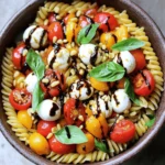 - 225 Gramm Rotini oder Fusilli Pasta - 150 Gramm Kirschtomaten, halbiert - 150 Gramm frische Mozzarellabällchen (Bocconcini), halbiert - ½ Tasse frische Basilikumblätter, zerrissen - 2 Esslöffel Balsamico-Glasur - 2 Esslöffel extra natives Olivenöl - Salz und Pfeffer nach Geschmack - Optional: 1 Esslöffel Pinienkerne, geröstet Du kannst den Salat ganz leicht ändern. Probiere verschiedene Pastaformen aus. Fusilli oder Rotini sind toll. Füge auch andere Gemüse hinzu, wie Paprika oder Gurken. Wenn du es herzhaft magst, füge gegrilltes Hähnchen oder Schinken hinzu. Wähle frische Kirschtomaten. Sie sollten fest und glänzend sein. Achte auch auf die Mozzarellabällchen. Sie sollten weich und cremig sein. Verwende frisches Basilikum, das intensiv riecht. Die Qualität der Zutaten macht den Salat besonders lecker. Zuerst bringst du einen großen Topf mit Wasser zum Kochen. Füge viel Salz hinzu. Das hilft der Pasta, gut zu schmecken. Gib die Rotini oder Fusilli in das kochende Wasser. Koche die Pasta etwa 8-10 Minuten lang, bis sie al dente ist. Wenn die Pasta fertig ist, gieße sie ab. Spüle sie unter kaltem Wasser ab, um den Kochprozess zu stoppen und die Pasta abzukühlen. Nimm eine große Schüssel und füge die gekochte Pasta hinzu. Schneide die Kirschtomaten in der Mitte durch und füge sie zur Pasta. Halbiere auch die Mozzarellabällchen und gib sie in die Schüssel. Jetzt hast du die Basis für deinen Salat. Nimm frische Basilikumblätter und zerrisse sie mit der Hand. Das gibt dem Salat einen tollen Duft. Hebe die Basilikumblätter vorsichtig unter die Pasta-Mischung. Achte darauf, dass sie gut verteilt sind. Jetzt ist es Zeit, den Salat zu würzen. Träufle die Balsamico-Glasur und das Olivenöl über die Mischung. Schmecke den Salat mit Salz und Pfeffer ab. So wird der Geschmack noch besser. Nimm einen Löffel und vermische alles gut. Achte darauf, dass die Pasta gleichmäßig mit dem Dressing überzogen ist. So schmeckt jeder Bissen lecker. Wenn du Pinienkerne verwenden möchtest, röste sie in einer trockenen Pfanne. Stelle die Hitze auf mittel und rühre sie für etwa 3-4 Minuten. Sie sollten goldbraun werden. Streue die gerösteten Pinienkerne über deinen Salat für einen knusprigen Biss. Lass den Salat etwa 10 Minuten ruhen. So können sich die Aromen gut entfalten. Du kannst den Salat sofort servieren oder bis zu einer Stunde im Kühlschrank lagern. So bleibt er erfrischend. - Koche die Pasta al dente. So bleibt sie fest und schmeckt besser. - Spüle die Pasta nach dem Kochen mit kaltem Wasser. Das stoppt den Garprozess. - Verwende frische Zutaten für den besten Geschmack. Frische Basilikumblätter sind ein Muss. - Serviere den Salat in einer großen, schönen Schüssel. Das sieht toll aus. - Garniere den Salat mit extra Basilikumblättern. Das macht ihn frisch und einladend. - Streue einige geröstete Pinienkerne darüber. Sie geben dem Salat einen tollen Crunch. - Koche die Pasta am Morgen oder am Tag zuvor. So sparst du Zeit. - Bereite die anderen Zutaten vor. Halte sie in separaten Behältern. - Mische alles kurz vor dem Servieren. So bleibt der Salat frisch und knackig. {{image_4}} Der Minute Caprese Pasta Salad ist von Natur aus vegetarisch. Um ihn vegan zu machen, ersetzen Sie die Mozzarellabällchen durch pflanzliche Käsealternativen. Cashewkäse oder Mandelkäse sind großartige Optionen. Fügen Sie zusätzlich mehr frische Kräuter hinzu, um den Geschmack zu verstärken. Wenn Sie Protein hinzufügen möchten, probieren Sie Kichererbsen oder weiße Bohnen. Diese Zutaten sind nahrhaft und passen gut zu den Aromen. Sie können auch gebratenen Tofu oder Tempeh verwenden, um eine herzhaftere Option zu bieten. Achten Sie darauf, die Proteine gut zu würzen, um den Geschmack zu intensivieren. Nutzen Sie saisonale Zutaten für mehr Frische. Im Sommer sind Zucchini und Paprika eine tolle Ergänzung. Im Herbst können Sie geröstete Kürbiswürfel einfügen. Diese Zutaten bringen Farbe und zusätzliche Nährstoffe in Ihren Salat. Experimentieren Sie mit verschiedenen Gemüsesorten, die Sie lieben, um neue Geschmäcker zu entdecken. Um den Minute Caprese Pasta Salad frisch zu halten, bewahre ihn in einem luftdichten Behälter auf. Stelle sicher, dass der Behälter sauber und trocken ist. Lagere den Salat im Kühlschrank. Vermeide die Lagerung bei Raumtemperatur, da die Zutaten verderben können. Im Kühlschrank hält sich der Salat bis zu drei Tage. Nach dieser Zeit könnten die frischen Zutaten an Geschmack verlieren. Achte darauf, den Salat vor dem Servieren gut umzurühren. So verteilen sich die Aromen wieder gut. Wenn du Reste hast, verwende sie in einem neuen Gericht. Du kannst den Salat in ein Sandwich oder Wrap füllen. Oder mische ihn in Omeletts oder als Beilage zu gegrilltem Fleisch. So bleibt die Mahlzeit spannend und lecker. Du kannst die Pasta bis zu zwei Tage im Voraus kochen. Koche sie einfach al dente. Nach dem Kochen solltest du die Pasta abgießen und unter kaltem Wasser abspülen. Das stoppt den Garprozess. So bleibt die Pasta frisch und lecker. Ja, dieser Salat ist perfekt für Meal Prep. Du kannst ihn im Voraus zubereiten und für bis zu drei Tage im Kühlschrank aufbewahren. Achte darauf, das Dressing erst kurz vor dem Essen hinzuzufügen. So bleibt der Salat frisch und knackig. Ja, du kannst andere Käsesorten nutzen. Feta oder Ricotta sind gute Alternativen. Sie bringen einen anderen Geschmack in den Salat. Experimentiere mit verschiedenen Käsesorten und finde deine Lieblingskombination. Um das Rezept glutenfrei zu machen, wähle glutenfreie Pasta. Es gibt viele Optionen aus Reis oder Linsen. Achte darauf, dass alle anderen Zutaten ebenfalls glutenfrei sind. So kannst du den Salat genießen, ohne dir Sorgen um Gluten zu machen. Wir haben die besten Zutaten für deinen Salat erkundet und eine Schritt-für-Schritt-Anleitung gegeben. Tipps zur Zubereitung und Varianten erweitern deine Möglichkeiten. Denke daran, mit frischen, saisonalen Zutaten zu arbeiten. Probiere auch die verschiedenen Varianten aus, um deinen Geschmack anzupassen. Den Salat richtig aufzubewahren, sichert die Frische. Mit diesen Tipps wird dein Salat ein Hit! Viel Spaß beim Zubereiten und Genießen!