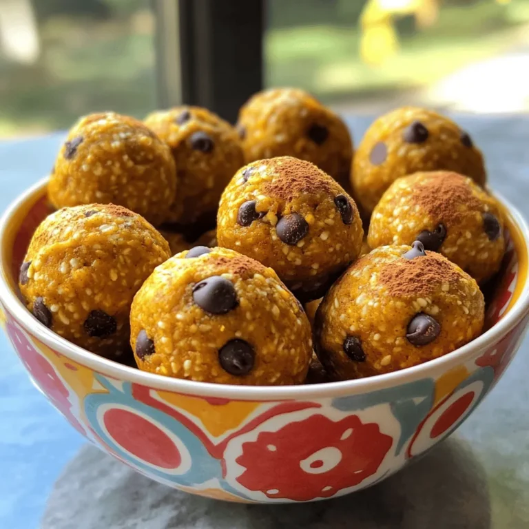 Für die Kürbisgewürz Energie-Bällchen benötigst du diese einfachen Zutaten: - 1 Tasse Haferflocken - 1/2 Tasse Kürbispüree aus der Dose - 1/4 Tasse Mandelnussbutter oder eine Nussbutter nach Wahl - 1/4 Tasse Honig oder Ahornsirup - 1 Teelöffel Vanilleextrakt - 1 Teelöffel Kürbiskuchengewürz - 1/4 Teelöffel Salz - 1/3 Tasse Chiasamen - 1/2 Tasse Mini-Schokoladenstückchen oder gehackte Nüsse (optional) Diese Zutaten sind leicht zu finden und bringen Farbe und Geschmack in deinen Snack. Jede Portion dieser Energie-Bällchen hat viele wichtige Nährstoffe. Sie enthalten Ballaststoffe aus Haferflocken und Chiasamen. Diese fördern die Verdauung und geben dir Energie. Auch die Nüsse tragen gesunde Fette bei. Im Durchschnitt hat eine Portion etwa: - Kalorien: 150 - Eiweiß: 4 g - Fett: 6 g - Kohlenhydrate: 22 g - Ballaststoffe: 3 g Diese Werte können je nach Zutaten variieren, besonders wenn du die Schokoladenstückchen hinzufügst. Jede Zutat hat besondere Vorteile für deine Gesundheit: - Haferflocken: Sie sind reich an Ballaststoffen und halten dich satt. - Kürbispüree: Es ist voll von Vitaminen, besonders Vitamin A, das gut für das Sehen ist. - Nussbutter: Sie bietet gesunde Fette und Protein, die deinem Körper gut tun. - Honig oder Ahornsirup: Diese natürlichen Süßstoffe geben dir Energie ohne raffinierten Zucker. - Chiasamen: Sie sind ein Superfood, reich an Omega-3-Fettsäuren und Antioxidantien. Zusammen ergeben diese Zutaten einen gesunden und leckeren Snack. Sie helfen dir, Energie zu tanken und deinen Körper gut zu versorgen. Um die Mischung zu machen, nimm eine große Schüssel. Gib die Haferflocken, das Kürbispüree und die Mandelnussbutter hinein. Füge dann den Honig oder Ahornsirup und den Vanilleextrakt hinzu. Rühre alles gut um. Es soll gleichmäßig aussehen. Danach füge das Kürbiskuchengewürz, das Salz und die Chiasamen hinzu. Mische wieder, bis alles gut verbunden ist. Wenn du magst, kannst du die Mini-Schokoladenstückchen oder Nüsse unterheben. Diese geben extra Crunch und Geschmack. Jetzt kommt der spaßige Teil! Nimm eine kleine Menge der Mischung. Forme mit deinen Händen Bällchen, die etwa 2,5 cm groß sind. Achte darauf, dass sie gut zusammenhalten. Lege die Bällchen auf ein Backblech, das mit Backpapier ausgelegt ist. Es ist wichtig, dass sie nicht zu nah beieinander liegen, sonst kleben sie zusammen. Sobald alle Bällchen geformt sind, stelle das Blech in den Kühlschrank. Lass sie dort für mindestens 30 Minuten ruhen. So werden sie fest. Nach dem Kühlen kannst du die Bällchen in einem luftdichten Behälter im Kühlschrank aufbewahren. Sie bleiben dort etwa eine Woche frisch. Wenn du sie länger aufbewahren möchtest, friere sie ein. So hast du immer einen gesunden Snack zur Hand. Ich empfehle, die Bällchen in einem luftdichten Behälter im Kühlschrank zu lagern. So bleiben sie frisch und lecker. Achten Sie darauf, dass der Behälter gut verschlossen ist. Wenn Sie die Bällchen länger aufbewahren möchten, frieren Sie sie ein. Das ist einfach und hält die Bällchen bis zu drei Monate. Jeder hat einen anderen Geschmack. Wenn Sie es süßer mögen, können Sie mehr Honig oder Ahornsirup hinzufügen. Alternativ verwenden Sie weniger, wenn Sie es weniger süß wollen. Probieren Sie verschiedene Süßungsmittel aus, wie Agavendicksaft oder Kokoszucker. So finden Sie die perfekte Balance für Ihren Snack. Ein häufiger Fehler ist, die Bällchen nicht genug zu kühlen. Lassen Sie sie mindestens 30 Minuten im Kühlschrank. So festigen sie sich gut. Ein weiterer Fehler ist, die Mischung zu trocken zu machen. Achten Sie darauf, genug Kürbispüree und Nussbutter zu verwenden. So bleiben die Bällchen weich und angenehm. {{image_4}} Ich liebe die Vielseitigkeit von Nussbutter! Wenn du Nussallergien hast, gibt es tolle Alternativen. Zum Beispiel kannst du Sonnenblumenbutter verwenden. Diese hat einen ähnlichen Geschmack und eine gute Konsistenz. Auch Erdnussbutter eignet sich gut. Sie gibt den Bällchen einen kräftigen Geschmack. Vergiss nicht, die Konsistenz zu prüfen. Manche Alternativen sind dicker oder dünner. Um deine Kürbisgewürz Energie-Bällchen aufregender zu machen, füge neue Zutaten hinzu. Du kannst Trockenfrüchte wie Cranberries oder Rosinen probieren. Diese bringen Süße und Textur. Auch Kokosraspeln sind eine tolle Wahl. Sie geben einen tropischen Touch. Wenn du mehr Crunch magst, füge weitere Nüsse oder Samen hinzu. Das macht die Bällchen noch leckerer! Die Saison beeinflusst auch die Zutaten! Im Herbst kannst du Zimt oder Muskatnuss hinzufügen. Diese Gewürze passen perfekt zu Kürbis. Im Frühling probiere frische Kräuter wie Minze. Sie bringen eine erfrischende Note. Im Sommer sind frische Früchte eine gute Idee. Probier pürierte Erdbeeren oder Pfirsiche. Sie machen die Bällchen saftig und fruchtig! Die Kürbisgewürz Energie-Bällchen sind einfach zu lagern. Bewahre sie in einem luftdichten Behälter auf. Im Kühlschrank bleiben sie frisch. So kannst du sie bis zu einer Woche genießen. Die Kälte hilft, die Bällchen fest und lecker zu halten. Wenn du mehr Bällchen machen möchtest, friere sie ein. Lege die Bällchen auf ein Backblech. So kleben sie nicht zusammen. Nach dem Anfrieren kannst du sie in einen Behälter oder einen Gefrierbeutel geben. So bleiben sie bis zu drei Monate haltbar. Denke daran, die Bällchen vor dem Essen etwas auftauen zu lassen. Die Haltbarkeit der Energie-Bällchen hängt von der Lagerung ab. Im Kühlschrank halten sie bis zu einer Woche. Im Gefrierfach bleiben sie bis zu drei Monate gut. Achte darauf, dass du die Bällchen frisch hältst. So bleiben sie schmackhaft und nahrhaft. Die Energie-Bällchen halten sich gut im Kühlschrank. Sie bleiben frisch für bis zu einer Woche. Lagere sie in einem luftdichten Behälter. Wenn du sie länger aufbewahren möchtest, friere sie ein. So bleiben sie bis zu drei Monate lecker und knackig. Ja, du kannst Kürbispüree selbst machen. Nimm einen frischen Kürbis, schneide ihn in Stücke und backe ihn. Backe ihn bei 180 Grad Celsius für etwa 45 Minuten. Wenn er weich ist, püriere ihn in einem Mixer. So erhältst du ein frisches und geschmackvolles Püree. Dies ist eine tolle Option für mehr Geschmack und Frische. Ja, diese Energie-Bällchen sind glutenfrei. Haferflocken sind eine gute Wahl, wenn sie glutenfrei sind. Achte darauf, dass die Haferflocken als glutenfrei gekennzeichnet sind. So kannst du sicher sein, dass die Bällchen für alle geeignet sind. Sie sind eine gesunde Snackoption für jeden, der glutenfrei essen möchte. In diesem Artikel haben wir alle wichtigen Aspekte der Energie-Bällchen behandelt. Wir haben die Zutaten und deren Nährwerte besprochen. Die Schritt-für-Schritt-Anleitung hilft dir bei der Zubereitung. Tipps und Tricks zeigen, wie du häufige Fehler vermeidest. Wir haben auch Variationen und Lagerinformationen gegeben. Energie-Bällchen sind einfach zuzubereiten und gesund. Du kannst sie anpassen und genießen! Jetzt bist du bereit, deine eigenen Bällchen zu machen. Viel Spaß beim Ausprobieren!