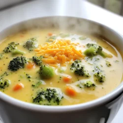 - 4 Tassen frische Brokkoliröschen - 1 Tasse Karotten, gewürfelt - 1 mittelgroße Zwiebel, fein gehackt Die Hauptzutaten sind einfach zu finden. Brokkoli bringt frische Farbe und wichtige Nährstoffe. Karotten fügen eine süße Note hinzu. Zwiebeln geben der Suppe Geschmack. Gemeinsam bilden sie die Basis für unsere cremige Brokkoli Cheddar Suppe. - 4 Tassen Gemüsebrühe - 1 Tasse Vollmilch Die Gemüsebrühe sorgt für Tiefe und Würze. Sie ist der Schlüssel zur perfekten Konsistenz. Vollmilch macht die Suppe reichhaltig und cremig. Diese flüssigen Zutaten geben der Suppe ihren Charakter und Geschmack. - 1 Teelöffel Dijon-Senf - 2 Tassen scharfer Cheddar-Käse, gerieben - Salz und Pfeffer nach Geschmack Dijon-Senf bringt eine feine Schärfe. Cheddar-Käse ist der Star der Suppe. Er schmilzt wunderbar und macht die Suppe extra lecker. Salz und Pfeffer runden den Geschmack ab. Diese Gewürze und der Käse sind wichtig für die finale Note. Um die Brokkoli-Cheddar-Suppe perfekt zu machen, beginne mit dem Schneiden der Zutaten. Nimm die Zwiebel und schneide sie fein. Hacke dann den Knoblauch in kleine Stücke. Bereite auch die Karotten vor. Würfle sie in kleine Stücke. Schließlich, nimm die frischen Brokkoliröschen und wasche sie gut. So hast du alles bereit für die Suppe. Jetzt geht es an die Basis der Suppe. In einem großen Topf schmelze die Butter bei mittlerer Hitze. Füge die gehackte Zwiebel hinzu. Brate sie für etwa 4 bis 5 Minuten an. Sie sollte leicht durchsichtig sein. Dann gib den gehackten Knoblauch dazu und röste ihn für 1 bis 2 Minuten. Er wird dann aromatisch und duftet gut. Jetzt kommt die Gemüsebrühe ins Spiel. Streue das Mehl gleichmäßig über die Zwiebel-Knoblauch-Mischung. Rühre mit einem Schneebesen, um Klumpen zu vermeiden. Gieße langsam die Gemüsebrühe hinein. Rühre weiter, bis alles gut vermischt ist. Füge die gewürfelten Karotten und Brokkoliröschen hinzu. Lass die Mischung leicht kochen. Koche alles 15 Minuten, bis das Gemüse zart ist. Wenn du magst, püriere die Suppe nun. Du kannst sie so cremig machen, wie du willst. Setze den Topf wieder auf die niedrige Hitze. Gib die Vollmilch, den Cheddar-Käse und den Dijon-Senf dazu. Rühre ständig, bis der Käse geschmolzen ist. So wird die Suppe schön cremig. Abschließend schmecke die Suppe mit Salz, Pfeffer und optionalem Cayennepfeffer ab. Jetzt ist deine cremige Brokkoli-Cheddar-Suppe bereit zum Servieren! Um die perfekte Konsistenz zu erreichen, püriere die Suppe sorgfältig. Du kannst einen Pürierstab nutzen, um die Textur zu steuern. Wenn du eine cremige Suppe magst, püriere alles. Wenn du etwas Biss möchtest, püriere nur die Hälfte. Dies gibt dir eine tolle Mischung aus cremigen und stückigen Teilen. Achte darauf, die Suppe nicht zu lange zu pürieren, sonst wird sie zu dünn. Um den Geschmack zu verbessern, füge Gewürze hinzu. Eine Prise Cayennepfeffer bringt eine schöne Schärfe. Du kannst auch Muskatnuss oder Paprika versuchen. Diese Gewürze können den Geschmack der Brokkoli-Käse-Suppe aufpeppen. Sei kreativ und finde heraus, was dir am besten schmeckt. Experimentiere mit verschiedenen Kräutern, um neue Aromen zu entdecken. Diese Suppe schmeckt gut mit verschiedenen Beilagen. Knuspriges Brot ist immer eine gute Wahl. Es passt perfekt zu der cremigen Textur der Suppe. Du kannst auch einen frischen Salat dazu servieren. Dies bringt etwas Frische in die Mahlzeit. Für einen extra Käse-Kick streue mehr Cheddar über die Suppe. So wird jede Portion noch ein wenig besser. {{image_4}} Du kannst die Suppe leicht anpassen. Probiere verschiedene Gemüsesorten, um neue Geschmäcker zu entdecken. Zucchini, Blumenkohl oder Erbsen passen gut dazu. Diese Alternativen bringen frische Aromen in die Suppe. Sie machen das Gericht noch gesünder und bunter. Wenn du glutenfrei essen möchtest, verwende glutenfreies Mehl. Es gibt viele gute Alternativen wie Reismehl oder Mandelmehl. Diese sorgen für eine cremige Textur, ohne Gluten hinzuzufügen. Achte darauf, dass auch die Brühe glutenfrei ist. So bleibt die Suppe für alle verträglich. Cheddar ist klassisch, aber du kannst auch andere Käsesorten verwenden. Gouda bringt einen milden, süßen Geschmack. Mozzarella verleiht eine schöne Zähigkeit. Misch die Käsesorten für mehr Tiefe. So wird jede Portion der Suppe einzigartig und lecker. Die cremige Brokkoli-Käse-Suppe bleibt im Kühlschrank bis zu drei Tage frisch. Achte darauf, die Suppe in einem luftdichten Behälter zu lagern. So bleibt der Geschmack und die Textur erhalten. Wenn du die Suppe länger aufbewahren möchtest, ist das Einfrieren eine gute Option. Um die Suppe einzufrieren, lasse sie zuerst abkühlen. Fülle sie dann in gefriergeeignete Behälter oder Beutel. Achte darauf, etwas Platz zu lassen, da die Suppe beim Einfrieren ausdehnt. Zum Auftauen, lege die gefrorene Suppe über Nacht in den Kühlschrank. So bleibt die Qualität gut erhalten. Die beste Methode, um die Suppe aufzuwärmen, ist auf dem Herd. Erhitze die Suppe bei niedriger Hitze und rühre regelmäßig um. Alternativ kannst du die Suppe auch in der Mikrowelle aufwärmen. Gieße sie in eine mikrowellengeeignete Schüssel und erwärme sie in kurzen Intervallen. Rühre zwischendurch um, um eine gleichmäßige Erwärmung zu gewährleisten. Die Zubereitung dieser Suppe dauert insgesamt 30 Minuten. Du brauchst etwa 10 Minuten, um die Zutaten vorzubereiten. Die Kochzeit beträgt dann 20 Minuten. In dieser Zeit schmilzt die Butter, und das Gemüse wird zart. So einfach und schnell kannst du eine leckere Suppe zaubern! Ja, die Suppe hat viele gesunde Zutaten. Brokkoli ist reich an Vitaminen und Ballaststoffen. Karotten liefern Beta-Carotin, das gut für die Augen ist. Zwiebeln und Knoblauch haben viele Antioxidantien. Diese Zutaten unterstützen dein Immunsystem. Die Vollmilch und der Cheddar-Käse geben dir zudem Kalzium. So ist die Suppe nicht nur lecker, sondern auch nahrhaft! Ja, du kannst sie leicht vegan machen. Ersetze die Vollmilch durch Hafer- oder Mandelmilch. Statt Cheddar-Käse kannst du veganen Käse verwenden. Achte darauf, ungesalzene Butter durch vegane Margarine zu ersetzen. So bleibt der Geschmack toll, und du hast eine vegane Variante! Die cremige Brokkoli-Käse-Suppe ist einfach und lecker. Wir haben frisches Gemüse, Brühe und Käse genutzt. Die Zubereitung ist klar und schnell. Vergessen Sie nicht die Tipps für Geschmack und Konsistenz. Variationen lassen sich leicht anpassen. Lagerungshinweise sichern die Frische der Suppe. Abschließend kann ich sagen: Diese Suppe ist eine tolle Wahl für jede Gelegenheit. Probieren Sie es aus, und genießen Sie jeden Löffel!