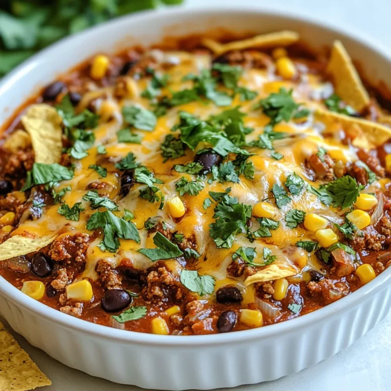 Für dieses leckere Gericht brauchst du: - 450 g Rinderhackfleisch - 1 kleine Zwiebel, gewürfelt - 2 Knoblauchzehen, fein gehackt - 1 Dose (425 g) schwarze Bohnen, abgetropft und gespült - 1 Dose (280 g) gewürfelte Tomaten mit grünen Chilis - 240 ml Mais (frisch oder gefroren) - 240 ml Enchilada-Sauce - 4 kleine Weizentortillas, in Streifen geschnitten Diese Zutaten geben deinem Beef Enchilada Skillet den vollen Geschmack. Das Rinderhackfleisch ist die Basis. Die Zwiebel und der Knoblauch sorgen für ein tolles Aroma. Die Bohnen und Tomaten bringen Fülle und Textur. Für die perfekte Würze benötigst du: - 2 Esslöffel Taco-Gewürz - 2 Esslöffel Olivenöl - 100 g geriebener Cheddar-Käse Das Taco-Gewürz verleiht dem Gericht seine charakteristische Note. Olivenöl ist wichtig, um das Gemüse zu braten und den Geschmack zu intensivieren. Der Cheddar-Käse macht alles schön cremig und schmelzend. Um das Gericht abzurunden, kannst du verwenden: - Frischen Koriander, zum Garnieren - Sauerrahm, zum Servieren (optional) Der frische Koriander bringt eine frische Note. Der Sauerrahm fügt eine cremige Textur hinzu und mildert die Schärfe. Du kannst das Gericht direkt aus der Pfanne servieren, um einen rustikalen Look zu erzielen. {{ingredient_image_2}} Zuerst nimm eine große Pfanne und stelle sie auf den Herd. Erhitze 2 Esslöffel Olivenöl bei mittlerer Hitze. Wenn das Öl heiß ist, füge 1 kleine gewürfelte Zwiebel hinzu. Brate die Zwiebel für etwa 3 Minuten, bis sie glasig wird. Das gibt deinem Gericht viel Geschmack. Jetzt gib 450 g Rinderhackfleisch in die Pfanne. Zerkleinere das Fleisch mit einem Spatel, während es brät. Brate das Fleisch für 5 bis 7 Minuten, bis es gut durchgegart und braun ist. Vergiss nicht, 2 Knoblauchzehen, fein gehackt, hinzuzufügen, wenn das Fleisch fast fertig ist. Das sorgt für einen tollen Duft. Sobald das Fleisch gekocht ist, füge die anderen Zutaten hinzu. Rühre 1 Dose gewürfelte Tomaten mit grünen Chilis, 1 Dose schwarze Bohnen (abgetropft und gespült) und 240 ml Mais (frisch oder gefroren) unter. Dann mische 2 Esslöffel Taco-Gewürz ein. Gieße 240 ml Enchilada-Sauce in die Mischung und rühre alles gut um. Jetzt sind die Tortillastreifen dran! Füge 4 kleine Weizentortillas hinzu und achte darauf, dass sie die Sauce aufnehmen. Streue 100 g geriebenen Cheddar-Käse gleichmäßig darüber. Decke die Pfanne ab und lasse sie 3 bis 5 Minuten köcheln, bis der Käse geschmolzen ist. Garniere dein Gericht mit frischem Koriander und serviere es mit Sauerrahm, falls du magst. Es sieht nicht nur gut aus, sondern schmeckt auch fantastisch! Um das Rinderhackfleisch perfekt zu braten, beginne mit mittlerer Hitze. Das hilft, die Zwiebeln weich zu machen. Wenn du das Fleisch in die Pfanne gibst, zerteile es gleich mit einem Spatel. So gart es gleichmäßig. Brate bis es schön braun ist. Achte darauf, dass es nicht zu trocken wird. Ein kleiner Spritzer Wasser kann helfen, die Feuchtigkeit zu bewahren. Möchtest du mehr Geschmack? Füge frische Jalapeños hinzu! Sie bringen einen tollen Kick. Auch gewürfelte Paprika sind eine gute Idee. Du kannst auch schwarze Oliven oder Mais für mehr Textur verwenden. Für ein cremiges Gefühl kannst du Frischkäse unterrühren. Experimentiere mit verschiedenen Zutaten, um deinen eigenen Geschmack zu finden. Wenn du wenig Zeit hast, bereite alles vorher vor. Schneide die Zwiebeln und den Knoblauch am Morgen. Lagere sie in einem Behälter im Kühlschrank. Du kannst auch das Rinderhackfleisch schon anbraten und in den Kühlschrank legen. So sparst du Zeit beim Kochen. Nutze auch vorgegarte Bohnen aus der Dose. Sie sind schnell einsatzbereit und machen das Gericht noch einfacher. Profi Tipps Frische Zutaten: Verwende frische Kräuter und Gemüse, um den Geschmack zu intensivieren und das Gericht aufzupeppen. Meal Prep: Bereite die Zutaten im Voraus vor, um die Zubereitungszeit an einem Wochentag zu verkürzen. Käsevielfalt: Experimentiere mit verschiedenen Käsesorten wie Monterey Jack oder Pepper Jack für zusätzlichen Geschmack und Würze. Garnierungen: Füge Koriander, Avocadoscheiben oder Jalapeños hinzu, um das Gericht zu verfeinern und eine optisch ansprechende Präsentation zu erzielen. {{image_4}} Wenn du eine vegetarische Version machen willst, ersetze das Rinderhackfleisch durch schwarze Bohnen oder Linsen. Diese proteinreichen Hülsenfrüchte geben dem Gericht einen schönen Biss. Du kannst auch mehr Gemüse wie Paprika oder Zucchini hinzufügen. Das macht das Gericht noch bunter und gesünder. Falls du keinen Käse magst oder eine milchfreie Option suchst, probiere pflanzliche Käsesorten. Diese sind oft auf Nussbasis oder aus Soja. Du kannst auch ganz auf Käse verzichten. Stattdessen gib etwas Avocado oder Guacamole oben drauf für eine cremige Note. Wenn du es schärfer magst, füge frische Jalapeños oder etwas Chilipulver hinzu. Du kannst auch scharfe Salsa statt der normalen Enchilada-Sauce verwenden. Achte darauf, die Schärfe langsam zu steigern, damit es nicht zu überwältigend wird. Um die Reste des Beef Enchilada Skillet richtig zu lagern, lasse das Gericht zuerst abkühlen. Fülle es dann in einen luftdichten Behälter. Du kannst auch kleine Portionen machen. Das hilft beim späteren Aufwärmen. Stelle sicher, dass der Behälter gut verschlossen ist, um die Frische zu bewahren. Beim Aufwärmen gibt es ein paar einfache Tricks. Du kannst das Gericht in der Mikrowelle aufwärmen. Stelle die Mikrowelle auf mittlere Hitze und decke die Schüssel ab. So bleibt die Feuchtigkeit erhalten. Alternativ kannst du die Mischung in einer Pfanne erwärmen. Füge etwas Wasser hinzu, um ein Anbrennen zu verhindern. Rühre regelmäßig um, damit alles gleichmäßig warm wird. Im Kühlschrank hält sich das Beef Enchilada Skillet etwa 3 bis 4 Tage. Stelle sicher, dass es gut verpackt ist. Im Gefrierschrank kannst du die Reste bis zu 3 Monate lagern. Wenn du es einfrierst, achte darauf, es in einem geeigneten Behälter zu lagern. So bleibt der Geschmack beim Auftauen frisch. Ja, du kannst das Rezept vegan machen. Ersetze das Rinderhackfleisch mit pflanzlichem Hack. Verwende schwarze Bohnen oder Linsen als Eiweißquelle. Tausche den Käse gegen veganen Käse aus. Verwende eine vegane Enchilada-Sauce, um den Geschmack zu bewahren. Mit diesen Änderungen bleibt das Gericht lecker und nahrhaft. Zu Beef Enchilada Skillet passen viele Beilagen. Probiere frischen Guacamole oder Salsa für einen tollen Geschmack. Ein einfacher grüner Salat ergänzt das Gericht gut. Auch Reis oder Quinoa sind gute Optionen. Diese Beilagen bringen Farbe und Frische. Die Zubereitung dauert nur 30 Minuten. Du brauchst etwa 10 Minuten für die Vorbereitung. Das Kochen im Skillet dauert dann etwa 20 Minuten. So kannst du schnell ein köstliches Gericht zaubern. Perfekt für geschäftige Abende! Dieses Blogpost behandelt alles, was du für Beef Enchilada Skillet brauchst. Wir haben die Hauptzutaten, Gewürze und Garnierungen besprochen. Die Schritt-für-Schritt-Anleitung zeigt, wie du das Gericht zubereitest. Zudem gab es Tipps für die perfekte Zubereitung und Variationen für jeden Geschmack. Denke auch an die Lagerung der Reste. Einfach aufbewahren und wieder aufwärmen. Du kannst das Rezept sogar vegan gestalten. Probiere die Ideen aus und finde deine Lieblingsvariante. So hast du immer etwas Leckeres im Handumdrehen!