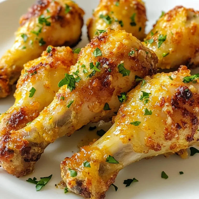 Für diese leckeren Hähnchenschenkel brauchst du: - 8 Hähnchenschenkel - 4 Knoblauchzehen, fein gehackt - 1/4 Tasse geriebener Parmesan Die Hauptzutaten sorgen für Geschmack und Textur. Der Parmesan gibt den Hähnchenschenkeln einen tollen, herzhaften Geschmack. Knoblauch bringt eine aromatische Note, die jeder liebt. Hier sind die Gewürze, die du benötigst: - 1 Teelöffel getrockneter Oregano - 1 Teelöffel geräuchertes Paprikapulver - 1 Teelöffel Zwiebelpulver - 1 Teelöffel Salz - 1/2 Teelöffel schwarzer Pfeffer - 2 Esslöffel Olivenöl Diese Gewürze bringen viel Geschmack. Oregano und Paprika verleihen den Hähnchenschenkeln Tiefe. Das Olivenöl hilft, alles gut zu verbinden und sorgt für eine knusprige Oberfläche. Du kannst die Hähnchenschenkel mit frischer Petersilie garnieren. Das sieht schön aus und bringt frische Aromen. Für eine tolle Beilage empfehle ich cremiges Ranch-Dressing oder Blauschimmelkäse-Dressing. Ein frischer Gartensalat passt auch super dazu. So hast du ein leckeres, ausgewogenes Gericht. {{ingredient_image_2}} Um eine köstliche Marinade zu machen, nimm eine große Schüssel. Füge die fein gehackten Knoblauchzehen hinzu. Dann gib den geriebenen Parmesan, getrockneten Oregano, geräuchertes Paprikapulver, Zwiebelpulver, Salz und Pfeffer dazu. Jetzt kommt das Olivenöl. Rühre alles gut um. Du solltest eine cremige Paste erhalten. Diese Paste verleiht den Hähnchenschenkeln viel Geschmack. Nimm die Hähnchenschenkel und lege sie in die Schüssel mit der Marinade. Verwende deine Hände, um die Paste gleichmäßig auf die Hähnchenschenkel aufzutragen. Achte darauf, dass jeder Hähnchenschenkel gut bedeckt ist. Das sorgt für einen tollen Geschmack und macht die Hähnchenschenkel knusprig. Heize die Luftfritteuse auf 190°C vor. Lass sie etwa 5 Minuten laufen. So wird die Luftfritteuse heiß genug. Lege dann die beschichteten Hähnchenschenkel in den Korb. Achte darauf, dass sie sich nicht berühren. Das gibt ihnen genug Platz, um gleichmäßig zu garen. Die Hähnchenschenkel müssen richtig in der Luftfritteuse angeordnet werden. Lege sie in einer einzigen Schicht in den Korb. Achte darauf, dass zwischen jedem Stück Platz bleibt. Dies hilft dabei, dass die heiße Luft gut zirkulieren kann. Wenn die Hähnchenschenkel übereinander liegen, werden sie nicht gleichmäßig gar. Das ist wichtig, um eine perfekte Textur zu erreichen. Heize die Luftfritteuse auf 190°C (375°F) vor. Die Garzeit für die Hähnchenschenkel beträgt etwa 25 bis 30 Minuten. Die genaue Zeit hängt von der Größe der Hähnchenschenkel ab. Ich empfehle, sie nach der Hälfte der Zeit zu drehen. So werden sie schön knusprig und gleichmäßig braun. Um sicherzustellen, dass die Hähnchenschenkel gut gegart sind, überprüfe die Innentemperatur. Sie sollte mindestens 74°C (165°F) betragen. Ein Fleischthermometer ist dafür sehr hilfreich. Wenn du kein Thermometer hast, schneide ein Stück auf. Das Fleisch sollte nicht mehr rosa sein und der Saft klar ablaufen. So weißt du, dass sie fertig sind. Pro Tipps Hähnchen marinieren: Lass die Hähnchenschenkel mindestens 30 Minuten in der Marinade, um den Geschmack zu intensivieren. Für noch mehr Aroma kannst du sie über Nacht im Kühlschrank einlegen. Die richtige Temperatur: Stelle sicher, dass die Innentemperatur des Hähnchens 74°C (165°F) erreicht, damit es sicher zu essen ist. Ein Fleischthermometer ist hier sehr hilfreich. Knusprige Haut: Um die Haut besonders knusprig zu machen, sprühe leicht etwas Olivenöl auf die Hähnchenschenkel, bevor du sie in die Luftfritteuse gibst. Beilagenwahl: Serviere die Hähnchenschenkel mit einem frischen Salat oder geröstetem Gemüse, um ein ausgewogenes und leckeres Gericht zu erhalten. {{image_4}} Um die Hähnchenschenkel knuspriger zu machen, gibt es einige einfache Tricks. Zuerst ist es wichtig, die Hähnchenschenkel gut abzutrocknen, bevor du die Marinade aufträgst. Feuchtigkeit kann die Knusprigkeit verringern. Eine weitere Methode ist, die Haut der Hähnchenschenkel leicht einzuschneiden. So kann die Hitze besser eindringen und die Haut wird knuspriger. Schließlich kannst du die Temperatur am Ende des Garens auf 200°C erhöhen. Dies gibt den Hähnchenschenkeln einen letzten knusprigen Schliff. Die Marinierzeit ist sehr wichtig. Wenn du die Hähnchenschenkel mindestens 30 Minuten marinierst, ziehen die Aromen besser ein. Besser noch, mariniere sie über Nacht im Kühlschrank. Dadurch wird das Fleisch zarter und geschmackvoller. Wenn du wenig Zeit hast, kannst du sie auch nur 10 Minuten einlegen, aber mehr Zeit bringt mehr Geschmack. Ein häufiger Fehler ist, die Hähnchenschenkel zu dicht in die Luftfritteuse zu legen. Achte darauf, dass genug Platz zwischen den Stücken ist. So können sie gleichmäßig garen. Ein weiterer Fehler ist, die Garzeit nicht zu beachten. Überprüfe die Innentemperatur mit einem Fleischthermometer. Sie sollte 74°C erreichen. So vermeidest du, dass das Fleisch trocken wird oder nicht gut gegart ist. Wenn Sie gerne experimentieren, probieren Sie andere Gewürze aus. Statt Oregano können Sie Thymian verwenden. Auch italienische Gewürzmischungen sind eine gute Wahl. Fügen Sie etwas Zitronenschale hinzu, um Frische zu bringen. Für eine scharfe Note nutzen Sie Cayennepfeffer. Diese Variationen sorgen für neuen Geschmack. Sie können auch andere Fleischsorten verwenden. Truthahn oder Hähnchenbrust funktionieren gut. Für eine besondere Note probieren Sie Lammkoteletts. Diese Fleischsorten benötigen jedoch unterschiedliche Garzeiten. Achten Sie darauf, die Innentemperatur zu überprüfen, um sicherzustellen, dass sie gut gegart sind. Wenn Sie glutenfrei essen, ist dieses Rezept perfekt. Alle verwendeten Zutaten sind glutenfrei. Sie können das Olivenöl durch ein anderes gesundes Öl ersetzen, wenn gewünscht. Für eine kalorienärmere Option reduzieren Sie die Menge an Parmesan. So bleibt das Gericht leicht und lecker. Die Hähnchenschenkel müssen 25 bis 30 Minuten garen. Stelle sicher, dass die Luftfritteuse auf 190°C (375°F) vorgeheizt ist. Während des Garens drehe den Korb einmal um. Die Hähnchenschenkel sind fertig, wenn sie goldbraun und knusprig sind. Die Innentemperatur sollte 74°C (165°F) erreichen. Nutze ein Fleischthermometer, um sicher zu sein. Ja, du kannst die Marinade im Voraus zubereiten. Mische den gehackten Knoblauch, den Parmesan, Oregano, Paprikapulver, Zwiebelpulver, Salz, Pfeffer und Olivenöl. Bewahre die Marinade in einem luftdichten Behälter im Kühlschrank auf. So kannst du Zeit sparen, wenn du die Hähnchenschenkel zubereitest. Die Marinade bleibt frisch für bis zu drei Tage. Zu den Knoblauch Parmesan Hähnchenschenkeln passen viele Beilagen gut. Hier sind einige Vorschläge: - Frischer Gartensalat - Cremiges Ranch-Dressing - Blauschimmelkäse-Dressing - Gebratene oder gedämpfte Gemüse - Knoblauchbrot oder Baguette Diese Beilagen ergänzen den Geschmack der Hähnchenschenkel perfekt und sorgen für ein vollständiges Gericht. Zusammenfassend haben wir die Hauptzutaten und die Zubereitung für Knoblauch Parmesan Hähnchenschenkel behandelt. Die Schritte zum Marinieren, Beschichten und Garen in der Luftfritteuse sind einfach. Tipps zur Knusprigkeit und Varianten für verschiedene Geschmäcker sind ebenfalls wichtig. Denke daran, die Garzeit genau zu prüfen. Mit diesen Rezepten und Tricks wirst du sicher leckere Hähnchenschenkel zubereiten. Viel Spaß beim Kochen!