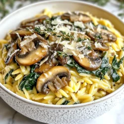 Für dieses leckere Gericht brauchst du einige einfache Zutaten. Hier ist, was du benötigst: - 1 Tasse Orzo-Nudeln - 2 Tassen Gemüsebrühe - 1 Tasse frischer Spinat, grob gehackt - 1 Tasse Cremini-Pilze, in Scheiben geschnitten - 1 kleine Zwiebel, fein gehackt - 2 Knoblauchzehen, gehackt Diese Zutaten bilden die Basis für unsere cremige Pilz-Spinat-Orzo. Ich liebe, wie die Pilze und der Spinat zusammenkommen, um einen tollen Geschmack zu erzeugen. Für den perfekten Geschmack fügen wir auch einige Gewürze und Öle hinzu: - 1 Esslöffel Olivenöl - Salz und Pfeffer nach Geschmack Das Olivenöl sorgt für eine schöne, reiche Textur. Salz und Pfeffer bringen die Aromen zum Leben. Du kannst auch frischen Thymian oder Petersilie verwenden, um das Gericht zu garnieren. Der cremige Teil ist wichtig. Hier sind die Käsesorten, die du verwenden kannst: - 1/2 Tasse Frischkäse (oder eine pflanzliche Alternative) - 1/2 Tasse geriebener Parmesan (oder Nährhefe für eine vegane Option) Frischkäse macht das Gericht besonders cremig. Parmesan gibt einen tollen Geschmack. Wenn du eine vegane Option suchst, ist Nährhefe eine großartige Wahl. Sie gibt die nötige Tiefe und einen käsigen Geschmack, ohne tierische Produkte. {{ingredient_image_2}} Um die Orzo-Nudeln perfekt zu kochen, bringe zuerst zwei Tassen Gemüsebrühe in einem mittleren Topf zum Kochen. Die Brühe gibt den Nudeln einen tollen Geschmack. Füge dann eine Tasse Orzo-Nudeln hinzu. Koche die Nudeln gemäß der Packungsanleitung, meist etwa 8 bis 10 Minuten. Achte darauf, sie al dente zu kochen. Das bedeutet, sie sollten noch einen leichten Biss haben. Wenn die Nudeln fertig sind, gieße sie ab und stelle sie beiseite. In einer großen Pfanne erhitzt du einen Esslöffel Olivenöl bei mittlerer Hitze. Füge eine fein gehackte kleine Zwiebel hinzu. Brate die Zwiebel etwa 3 bis 4 Minuten lang, bis sie glasig wird. Das gibt der Mischung einen süßen Geschmack. Dann gebe zwei gehackte Knoblauchzehen und eine Tasse in Scheiben geschnittene Cremini-Pilze in die Pfanne. Brate alles für 5 bis 6 Minuten, bis die Pilze zart und goldbraun sind. Zum Schluss rührst du eine Tasse grob gehackten frischen Spinat unter. Koche alles für 2 bis 3 Minuten, bis der Spinat verwelkt. Reduziere die Hitze auf niedrig und füge eine halbe Tasse Frischkäse hinzu. Rühre den Frischkäse gut unter die Pilzmischung, bis er schmilzt. Jetzt kommen die gekochten Orzo-Nudeln dazu. Mische alles gut durch. Für extra Cremigkeit kannst du eine halbe Tasse geriebenen Parmesan hinzufügen. Würze die Mischung nach Geschmack mit Salz und Pfeffer. Lasse alles für 2 bis 3 Minuten bei niedriger Hitze warm werden und rühre zwischendurch um. Nimm die Pfanne vom Herd und garniere das Gericht vor dem Servieren mit frischem Thymian oder Petersilie. Serviere die cremige Pilz-Spinat-Orzo in tiefen Tellern. Ein paar knusprige Brotcroutons machen das Gericht noch besser. Um die Orzo besonders cremig zu machen, nutze ich Frischkäse. Er schmilzt einfach und verbindet sich gut. Parmesan gibt auch eine tolle Cremigkeit. Für die vegane Option verwende Nährhefe. Achte darauf, die Hitze niedrig zu halten, wenn du den Käse hinzufügst. So vermeidest du Klumpen und erhältst eine glatte Sauce. Ein Spritzer Zitronensaft kann ebenfalls helfen, die Cremigkeit zu betonen. Ein häufiger Fehler ist, die Orzo zu lange zu kochen. Achte darauf, sie al dente zu machen. Das sorgt für mehr Biss. Ein weiterer Fehler ist, den Spinat zu lange zu garen. Er sollte nur kurz mitgaren. So bleibt er schön grün und knackig. Wenn du zu viel Brühe hinzufügst, wird das Gericht wässrig. Halte dich an die Mengenangaben. Für dieses Rezept brauchst du einige einfache Küchenutensilien. Ein großer Topf ist wichtig, um die Brühe zu kochen. Eine große Pfanne eignet sich gut für die Pilz-Zwiebel-Mischung. Ein Holzlöffel hilft, die Zutaten gut zu vermengen. Ein Sieb ist nützlich für das Abgießen der Orzo. Ein Schneidebrett und ein scharfes Messer erleichtern das Schneiden der Zutaten. Pro Tipps Frische Kräuter: Verwenden Sie frischen Thymian oder Petersilie, um das Gericht zu garnieren und zusätzlichen Geschmack hinzuzufügen. Variationen der Pilze: Experimentieren Sie mit verschiedenen Pilzsorten wie Shiitake oder Portobello für eine interessante Geschmacksnote. Vegane Optionen: Ersetzen Sie den Frischkäse durch eine pflanzliche Alternative und verwenden Sie Nährhefe statt Parmesan für eine vegane Variante. Textur hinzufügen: Fügen Sie knusprige Brotcroutons oder geröstete Nüsse hinzu, um dem Gericht mehr Struktur zu verleihen. {{image_4}} Wenn du eine vegane Variante dieser köstlichen Mahlzeit möchtest, ist das einfach. Ersetze den Frischkäse durch eine pflanzliche Alternative. Für den Parmesan kannst du Nährhefe verwenden. Das gibt einen tollen, käsigen Geschmack. Auch die Brühe sollte vegan sein. So bleibt das Gericht rein pflanzlich. Um noch mehr Geschmack in deine Cremige Pilz-Spinat-Orzo zu bringen, probiere einige Zusätze. Röstet die Pilze mit etwas Sojasauce oder Balsamico-Essig. Das gibt Tiefe und einen tollen Umami-Geschmack. Du kannst auch geröstete Pinienkerne oder Walnüsse hinzufügen. Sie bringen eine schöne Textur und nussigen Geschmack. Ein Spritzer Zitronensaft kurz vor dem Servieren belebt das Gericht. Für eine glutenfreie Version kannst du die Orzo-Nudeln durch glutenfreie Pasta ersetzen. Es gibt viele Sorten aus Reis oder Quinoa. Achte darauf, die Kochzeit gemäß der Packungsanleitung anzupassen. Die anderen Zutaten bleiben gleich. So hast du ein leckeres Gericht, das für jeden geeignet ist. Sie sollten die Reste der cremigen Pilz-Spinat-Orzo in einem luftdichten Behälter aufbewahren. Lassen Sie das Gericht zuerst auf Raumtemperatur abkühlen. Danach können Sie es sicher im Kühlschrank lagern. Achten Sie darauf, dass die Reste innerhalb von zwei Stunden nach dem Kochen in den Kühlschrank kommen. Um die Orzo wieder aufzuwärmen, geben Sie sie in einen Topf. Fügen Sie einen Esslöffel Wasser oder Gemüsebrühe hinzu. Stellen Sie den Topf auf mittlere Hitze. Rühren Sie regelmäßig um, bis die Mischung heiß ist. Alternativ können Sie die Orzo auch in der Mikrowelle aufwärmen. Verwenden Sie dazu eine mikrowellengeeignete Schüssel und decken Sie sie ab. Im Kühlschrank hält sich die cremige Pilz-Spinat-Orzo etwa drei bis vier Tage. Wenn Sie länger aufbewahren möchten, können Sie das Gericht einfrieren. In einem luftdichten Behälter im Gefrierfach bleibt es bis zu drei Monate frisch. Denken Sie daran, es vor dem Verzehr im Kühlschrank aufzutauen. Ja, frische Kräuter sind eine tolle Wahl. Sie bringen mehr Geschmack. Frischer Thymian oder Petersilie passen gut zu diesem Gericht. Sie können die Kräuter am Ende der Zubereitung hinzufügen. Das macht das Gericht lebhaft und frisch. Um die Orzo-Nudeln al dente zu kochen, braucht man etwa 8 bis 10 Minuten. Achten Sie darauf, die Nudeln regelmäßig zu probieren. So stellen Sie sicher, dass sie genau richtig sind. Al dente bedeutet, dass sie weich sind, aber noch einen leichten Biss haben. Das macht das Gericht noch köstlicher. Zu cremiger Pilz-Spinat-Orzo passen viele Beilagen. Ein frischer grüner Salat ist sehr beliebt. Auch knusprige Brotcroutons machen das Gericht spannend. Sie geben eine tolle Textur. Zudem können Sie etwas geröstetes Gemüse hinzufügen. Das ergänzt die Aromen gut. In diesem Blogbeitrag habe ich die wichtigsten Zutaten für cremige Pilz-Spinat-Orzo behandelt. Wir haben über die besten Gewürze, Käsealternativen und die richtige Zubereitung gesprochen. Ich habe Tipps gegeben, wie du die beste Konsistenz erreichst und häufige Fehler vermeidest. Variationen für vegane oder glutenfreie Optionen sorgen für Vielfalt. Denke daran, Reste richtig zu lagern, damit sie frisch bleiben. Nutze die FAQs für weitere Antworten. Mit diesen Infos bist du bereit, ein tolles Gericht zu zaubern.