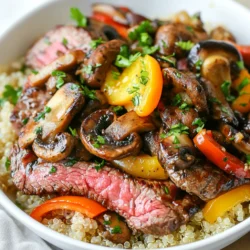 - 450 g Flanksteak - 2 Tassen gemischte Pilze (Cremini, Shiitake und Champignons) - 1 Paprika und rote Zwiebel Die Hauptzutaten sind einfach und lecker. Das Flanksteak ist zart und hat viel Geschmack. Es passt perfekt zu den gemischten Pilzen. Ich liebe die Kombination aus Cremini, Shiitake und Champignons. Diese Pilze bringen verschiedene Texturen und Aromen. Die Paprika fügt Süße hinzu und die rote Zwiebel sorgt für einen schönen Kontrast. - Balsamico-Essig und Olivenöl - Getrockneter Thymian, Salz und Pfeffer Die Marinade ist der Schlüssel zu diesem Gericht. Balsamico-Essig bringt eine süße Säure. Olivenöl sorgt für einen schönen Glanz und Geschmack. Ich benutze getrockneten Thymian, um etwas Kräuteraroma hinzuzufügen. Salz und Pfeffer runden das Ganze ab. Diese Gewürze sind einfach, aber sehr wichtig für den Geschmack. - 2 Tassen gekochte Quinoa oder Reis - Frische Petersilie zum Garnieren Ich empfehle, Quinoa oder Reis als Basis zu verwenden. Beide sind nahrhaft und nehmen den Geschmack gut auf. Frische Petersilie bringt Farbe und Frische. Sie sieht toll aus und schmeckt auch gut. Das macht die Schüsseln noch einladender. {{ingredient_image_2}} Um das Steak zu marinieren, mische zuerst den Balsamico-Essig, das Olivenöl, den Thymian, Salz und Pfeffer in einer Schüssel. Diese Mischung bringt viel Geschmack ins Fleisch. Lege das Flanksteak in die Marinade. Lass es mindestens 30 Minuten ziehen, besser sind zwei Stunden. So wird das Steak zart und lecker. Jetzt kommt der spannende Teil: das Garen! Heize eine Grillpfanne oder große Pfanne auf mittelhohe Hitze vor. Nimm das Steak aus der Marinade und lege es in die Pfanne. Brate es etwa 4-5 Minuten auf jeder Seite. Das Steak sollte medium-rare sein oder die gewünschte Garstufe haben. Lass das Steak nach dem Garen 5-10 Minuten ruhen, bevor du es in Scheiben schneidest. So bleibt der Saft im Fleisch. Während das Steak ruht, kümmere dich um das Gemüse. Schneide die Paprika, Zwiebel und Pilze in Stücke. Erhitze das restliche Olivenöl in der selben Pfanne. Gib das Gemüse in die Pfanne und brate es 5-7 Minuten an. Es sollte weich und leicht karamellisiert sein. Füge den gehackten Knoblauch hinzu und brate ihn für 1-2 Minuten mit. Der Duft wird köstlich! Um das Steak perfekt zuzubereiten, achte auf die Garstufe. Du kannst es mit einem Fleischthermometer messen. Medium-rare liegt bei etwa 55-60 Grad Celsius. Lass das Steak nach dem Garen ruhen. Dadurch bleibt der Saft im Fleisch. Ein ruhendes Steak schmeckt viel besser. Für das Gemüse ist die Temperatur wichtig. Heize die Pfanne gut vor, um eine schöne Karamellisierung zu erreichen. Das Gemüse soll auch weich werden, aber nicht matschig. Achte darauf, dass das Gemüse genug Platz in der Pfanne hat. So kann es gut braten. Wenn du Knoblauch hinzufügst, mach das zum Schluss. Er braucht nur kurze Zeit, um gut zu duften. Eine ansprechende Präsentation macht das Essen noch besser. Verwende Schüsseln in verschiedenen Größen. Beginne mit der Quinoa oder dem Reis als Basis. Dann füge das Gemüse und das Steak hinzu. Als letzten Schritt kannst du die Balsamico-Glasur verwenden. Ein paar Tropfen oben drauf sehen toll aus und geben zusätzlichen Geschmack. Frische Petersilie bringt Farbe und Frische in die Schüsseln. Pro Tipps Steak richtig marinieren: Lassen Sie das Steak mindestens 30 Minuten marinieren, um den Geschmack zu intensivieren. Idealerweise sollte es bis zu 2 Stunden in der Marinade verbleiben. Ruhen lassen: Lassen Sie das Steak nach dem Garen 5-10 Minuten ruhen. Dies hilft, die Säfte im Fleisch zu halten und macht es zarter. Gemüse gleichmäßig garen: Achten Sie darauf, das Gemüse in gleichmäßige Stücke zu schneiden, damit es gleichmäßig gart und alle Aromen gut zur Geltung kommen. Balsamico-Glasur verwenden: Verfeinern Sie die Bowls mit einer zusätzlichen Balsamico-Glasur für mehr Tiefe und Komplexität im Geschmack. {{image_4}} Für dein Balsamico-Pilz-Steak-Bowl kannst du verschiedene Fleischsorten verwenden. Flanksteak ist toll, aber probiere auch Rinderfilet oder Hühnchen. Diese Optionen bringen einen anderen Geschmack, aber bleiben lecker. Wenn du etwas anderes suchst, kannst du auch zu Tofu oder Tempeh wechseln. Diese vegetarischen Alternativen sind nahrhaft und gut für die Umwelt. Gemüse macht das Gericht bunt und gesund. Du kannst saisonales Gemüse nutzen, was frisch und schmackhaft ist. Probier Zucchini, Brokkoli oder Spinat. Diese Gemüse geben deinem Bowl neue Aromen. Du kannst auch verschiedene Gemüsesorten kombinieren, um mehr Vielfalt zu schaffen. So bleibt dein Gericht spannend und lecker. Die Beilagen sind wichtig für dein Bowl-Erlebnis. Quinoa und Reis sind super, aber du kannst auch andere Optionen wählen. Süßkartoffeln oder Couscous passen gut dazu. Diese Alternativen bringen neue Texturen und Geschmäcker. Du kannst auch einen frischen Salat oder geröstetes Gemüse als Beilage hinzufügen. Das macht jede Portion noch besser und abwechslungsreicher. Um die Reste deiner Balsamico-Pilz-Steak-Bowls frisch zu halten, lagere sie im Kühlschrank. Nutze einen luftdichten Behälter. So bleibt das Aroma erhalten. Du kannst die Schüsseln bis zu drei Tage aufbewahren. Für längere Lagerung, friere die Reste ein. Teile die Portionen in kleine Behälter auf. So taust du nur die Menge auf, die du brauchst. Die gefrorenen Schüsseln sind bis zu drei Monate haltbar. Wenn du die Schüsseln aufwärmen möchtest, nutze die Mikrowelle oder den Ofen. In der Mikrowelle, stelle die Temperatur auf mittlere Stufe. Erhitze die Schüssel für ein bis zwei Minuten. Rühre die Mischung zwischendurch um. Um Austrocknen zu vermeiden, füge einen Esslöffel Wasser hinzu. Wenn du den Ofen nutzt, heize ihn auf 175 Grad Celsius vor. Lege die Schüssel in eine Auflaufform mit etwas Wasser. Das hält die Feuchtigkeit. Die einzelnen Zutaten haben unterschiedliche Haltbarkeiten. Gekochte Quinoa oder Reis sind im Kühlschrank etwa fünf Tage haltbar. Frisches Gemüse bleibt für etwa drei bis vier Tage frisch. Flanksteak kann im Kühlschrank zwei bis drei Tage aufbewahrt werden. Achte darauf, dass es gut verpackt ist. Überprüfe frische Zutaten regelmäßig auf Fäulnis. Wenn sie schimmelig oder matschig sind, wirf sie weg. Um zartes Flanksteak zu wählen, achte auf die Marmorierung. Marmorierung sind kleine Fettäderchen im Fleisch. Diese geben Geschmack und machen das Steak saftig. Wähle frisches Fleisch, das eine hellrote Farbe hat. Mariniere das Steak mindestens 30 Minuten. Du kannst es sogar bis zu 2 Stunden marinieren. Die Marinade hilft, das Fleisch zart zu machen. Verwende immer eine heiße Pfanne. So brät das Steak schnell an und bleibt zart. Lass das Steak nach dem Braten ruhen. Dies gibt dem Fleisch Zeit, die Säfte zu bewahren. Schneide das Steak gegen die Faser. Das bedeutet, dass du quer zu den langen Fasern schneidest. So wird es beim Essen zarter. Ja, die Marinade lässt sich leicht anpassen. Du kannst verschiedene Essigsorten verwenden. Probier Apfelessig oder Rotweinessig. Füge Honig oder Ahornsirup für Süße hinzu. Das gibt einen tollen Kontrast zum herzhaften Steak. Du kannst auch frische Kräuter wie Rosmarin oder Basilikum verwenden. Sie geben der Marinade mehr Geschmack. Mische auch Gewürze wie Paprika oder Kreuzkümmel hinzu. Diese bringen eine neue Note. Du kannst die Marinade auch ohne Öl machen. So schmeckt sie leichter und frischer. Für Balsamico-Pilz-Steak-Bowls passen viele Beilagen gut. Quinoa oder Reis sind perfekte Grundlagen. Sie sind leicht und nehmen den Geschmack gut auf. Du kannst auch einen frischen Salat dazu servieren. Ein einfacher grüner Salat mit Olivenöl passt gut. Gegrilltes Gemüse wie Zucchini oder Spargel sind auch lecker. Für mehr Fülle kannst du auch Bohnen oder Linsen hinzufügen. Diese machen das Gericht sättigender. Frische Kräuter wie Petersilie oder Koriander geben einen frischen Touch. In diesem Artikel haben wir leckere Balsamico-Pilz-Steak-Bowls besprochen. Wir haben die Zutaten, Marinade und Garanleitung detailliert erklärt. Zusätzlich habe ich Tipps gegeben, um das Steak perfekt zuzubereiten und das Gemüse richtig anzubraten. Variationen für Fleisch und Gemüse sowie Lagerungshinweise runden das Thema ab. Experimentiere mit neuen Zutaten und Varianten, um deine persönliche Note hinzuzufügen. So wird jedes Gericht ein echter Genuss!
