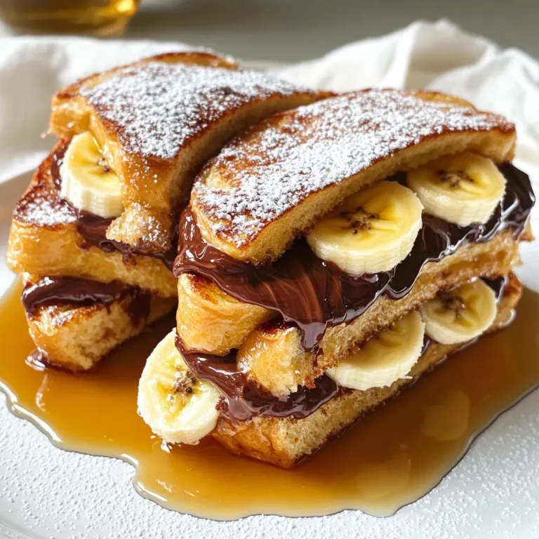 Für das Banana Nutella Stuffed French Toast benötigen Sie folgende Zutaten: - 4 Scheiben dickes Brot (Brioche oder Challah empfohlen) - 2 reife Bananen, in Scheiben geschnitten - 1/2 Tasse Nutella - 2 mittelgroße Eier - 1/2 Tasse Milch - 1 Teelöffel Vanilleextrakt - 1 Teelöffel gemahlener Zimt - 1 Esslöffel Butter (zum Braten) - Puderzucker (zum Servieren) - Ahornsirup (zum Servieren) Wählen Sie frische und reife Bananen. Sie geben dem Toast den besten Geschmack. Dickes Brot wie Brioche oder Challah sorgt für eine weiche und fluffige Textur. Achten Sie darauf, dass die Nutella zimmerwarm ist. So lässt sie sich besser auftragen. Die Eier und die Milch sind wichtig für die Eier-Mischung. Diese Mischung sorgt für die goldene Farbe und den leckeren Geschmack. Vanilleextrakt fügt eine süße Note hinzu. Wenn Sie Zimt mögen, ist dieser ein Muss. Falls Sie kein Brioche oder Challah haben, können Sie auch normales Weißbrot verwenden. Für eine glutenfreie Option probieren Sie glutenfreies Brot. Wenn Sie keine Bananen mögen, können Sie Äpfel oder Beeren verwenden. Nutella kann durch Erdnussbutter oder Mandelbutter ersetzt werden, wenn Sie eine andere Geschmacksrichtung probieren möchten. Verwenden Sie pflanzliche Milch, um das Rezept vegan zu gestalten. Zuerst mache ich die Füllung. Ich nehme zwei Scheiben Brot und bestreiche eine Seite mit Nutella. Dann schneide ich die Bananen in Scheiben. Diese lege ich auf die Nutella. Jetzt nehme ich die anderen beiden Brotscheiben und lege sie oben drauf. So habe ich meine Sandwiches fertig. Jetzt ist es Zeit für die Eier-Mischung. In einer Schüssel schlage ich die zwei Eier auf. Dann gebe ich eine halbe Tasse Milch dazu. Als Nächstes füge ich einen Teelöffel Vanilleextrakt und einen Teelöffel gemahlenen Zimt hinzu. Ich verrühre alles gut, bis die Mischung gleichmäßig aussieht. Jetzt brate ich die Sandwiches. Ich erhitze eine beschichtete Pfanne bei mittlerer Hitze. Dann gebe ich einen Esslöffel Butter hinein. Wenn die Butter geschmolzen ist, tauche ich jedes Sandwich in die Eier-Mischung. Ich achte darauf, dass beide Seiten gut bedeckt sind, aber nicht zu nass. Ich lege die Sandwiches in die Pfanne. Ich brate sie etwa 3 bis 4 Minuten pro Seite. Sie sollen goldbraun und knusprig sein. Wenn sie fertig sind, nehme ich sie aus der Pfanne. Ich lasse sie kurz abkühlen und schneide sie dann in der Mitte durch. - Sandwiches anrichten Ich richte die Sandwiches schön an. Ich bestäube sie mit Puderzucker. Dann gebe ich einen Schuss Ahornsirup dazu. So sind die Sandwiches bereit zum Genießen! Um die perfekte Konsistenz für deinen Banana Nutella Stuffed French Toast zu erhalten, achte auf die Füllung. Nutella sollte weich und streichfähig sein. Lass es kurz bei Raumtemperatur stehen, falls es zu fest ist. Die Bananen sollten reif, aber nicht überreif sein. So bleiben sie beim Braten fest. Ein häufiger Fehler ist, die Sandwiches zu lange in der Eier-Mischung zu lassen. Tauche sie schnell ein, damit sie nicht durchweichen. Achte darauf, die Hitze der Pfanne nicht zu hoch einzustellen. Zu viel Hitze kann die Außenseite verbrennen, während das Innere kalt bleibt. Überprüfe die Sandwiches regelmäßig, um eine gleichmäßige Bräunung zu erreichen. Du kannst das Rezept leicht anpassen. Probiere statt Bananen Erdbeeren oder Himbeeren. Diese Früchte passen gut zu Nutella. Für einen besonderen Kick füge einen Esslöffel Erdnussbutter zur Füllung hinzu. Wenn du es gesünder magst, verwende Vollkornbrot oder eine glutenfreie Variante. {{image_4}} Um das Banana Nutella Stuffed French Toast schön zu präsentieren, können Sie die Sandwiches diagonal schneiden. Legen Sie die Hälften auf einen Teller. Dekorieren Sie jeden Teller mit frischen Bananenscheiben. Ein kleiner Klecks Nutella in einer Schale neben dem Toast macht es noch verlockender. Verwenden Sie Puderzucker, um die Sandwiches leicht zu bestäuben. Das sorgt für einen schönen Kontrast und sieht toll aus. Zu diesem süßen Frühstück passen viele Getränke. Ein klassischer Kaffee ist immer eine gute Wahl. Ein frisch gepresster Orangensaft bringt Frische. Für etwas Besonderes probieren Sie einen Schokoladen-Milchshake. Dieser passt perfekt zu Nutella. Auch ein milder Kräutertee ist eine nette Option, um den süßen Geschmack auszugleichen. Für ein komplettes Frühstück fügen Sie einige Beilagen hinzu. Ein einfacher Joghurt mit frischen Früchten ergänzt das Gericht gut. Auch ein kleiner Obstsalat mit verschiedenen Früchten ist lecker. Wenn Sie es herzhaft mögen, können Sie Rührei oder Speck servieren. Diese Optionen bringen einen schönen Kontrast zu der Süße des French Toast. Wenn Sie Reste von Ihrem Bananen-Nutella gefüllten French Toast haben, lagern Sie sie richtig. Wickeln Sie die Sandwiches fest in Frischhaltefolie oder legen Sie sie in einen luftdichten Behälter. So bleibt der Geschmack frisch. Stellen Sie sicher, dass die Sandwiches vollständig abgekühlt sind, bevor Sie sie lagern. Dies verhindert, dass sich Feuchtigkeit bildet und das Brot matschig wird. Um die Reste aufzuwärmen, verwenden Sie am besten eine Pfanne. Erhitzen Sie die Pfanne bei mittlerer Hitze und geben Sie die Sandwiches hinein. Braten Sie sie für etwa 2-3 Minuten auf jeder Seite. So werden sie wieder knusprig. Alternativ können Sie die Sandwiches auch im Toaster aufwärmen, wenn Sie sie aufrecht stellen. Vermeiden Sie die Mikrowelle, da diese die Textur beeinträchtigen kann. Reste des Bananen-Nutella gefüllten French Toast halten sich im Kühlschrank etwa 2 bis 3 Tage. Achten Sie darauf, die Sandwiches gut zu verpacken. Wenn Sie die Sandwiches länger aufbewahren möchten, können Sie sie auch einfrieren. Legen Sie die gekühlten Sandwiches in einen Gefrierbeutel und ziehen Sie die Luft heraus. So bleiben sie bis zu 2 Monate frisch. Ja, du kannst viele Füllungen verwenden. Nutella ist lecker, aber du kannst auch Erdnussbutter oder Marmelade ausprobieren. Frische Früchte wie Erdbeeren oder Äpfel passen gut dazu. Du kannst sogar eine Mischung aus Frischkäse und Honig verwenden. Sei kreativ und finde deine Lieblingskombination. Um das Rezept vegan zu machen, ersetze die Eier mit einer Mischung aus Leinsamen und Wasser. Verwende 1 Esslöffel gemahlene Leinsamen mit 2,5 Esslöffeln Wasser für jedes Ei. Nutze pflanzliche Milch statt Kuhmilch. Achte darauf, dass das Brot keine tierischen Produkte enthält. So hast du ein leckeres veganes Gericht. Ja, gefrorenes Brot funktioniert gut. Lass es vorher leicht auftauen. Du kannst es direkt in die Eiermischung tauchen, wenn es weich genug ist. Das Brot wird gut knusprig und lecker, egal ob frisch oder gefroren. So sparst du auch Zeit, wenn du Reste verwendest. In diesem Blogbeitrag haben wir alle wichtigen Zutaten und Anleitungen besprochen. Du hast gelernt, wie man das Gericht perfekt zubereitet und präsentiert. Außerdem hast du wertvolle Tipps für Variationen und die richtige Aufbewahrung erhalten. Denke daran, dass die besten Ergebnisse aus Experimentierfreude und Spaß kommen. Lass deiner Kreativität freien Lauf und genieße jede Minute beim Kochen!