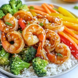 Für ein leckeres Teriyaki Garnelen Stir Fry brauchst du: - 450g große Garnelen, geschält und entdarmt - 2 Tassen gemischte Paprika (rot, gelb, grün), in Streifen geschnitten - 1 Tasse Brokkoliröschen - 1 Karotte, in feine Streifen geschnitten - 3 Zehen Knoblauch, fein gehackt - 1 Esslöffel Ingwer, fein gehackt - 60 ml Teriyaki-Sauce - 30 ml Sojasauce - 15 ml Sesamöl - 15 ml Olivenöl - 1 Esslöffel Maisstärke (optional, zum Andicken) - Gekochter Jasminreis, zum Servieren - Sesamsamen und gehackte Frühlingszwiebeln, zur Garnitur Diese Zutaten geben deinem Gericht den vollen Geschmack. Die Garnelen sind die Stars des Gerichts. Sie sind zart und nehmen die Aromen gut auf. Das Gemüse sorgt für Farbe und Crunch. Wenn du etwas Abwechslung möchtest, kannst du Folgendes ausprobieren: - Ersetze Garnelen durch Hühnchen oder Tofu für eine andere Proteinquelle. - Füge Zucchini oder Pilze hinzu, um noch mehr Gemüse zu integrieren. - Verwende Honig oder Agavensirup anstelle von Teriyaki-Sauce, um eine süßere Note zu erreichen. Diese Optionen machen das Rezept flexibel. Du kannst es nach deinem Geschmack anpassen. Hier sind einige Nährwertangaben für die Hauptzutaten: - Garnelen: Hoch in Eiweiß, wenig Fett. - Paprika: Reich an Vitamin C und Antioxidantien. - Brokkoli: Gut für Ballaststoffe und Vitamine. - Karotten: Voll mit Beta-Carotin für die Augen. - Knoblauch: Unterstützt das Immunsystem. - Ingwer: Gut für die Verdauung und hat entzündungshemmende Eigenschaften. Diese Zutaten sind nicht nur lecker, sondern auch gesund. Du tust deinem Körper etwas Gutes, während du dieses Gericht genießt. {{ingredient_image_2}} Garnelen sind der Star dieses Gerichts. Beginne mit 450g großen Garnelen. In einer Schüssel vermische die Garnelen mit 2 Esslöffeln Teriyaki-Sauce. Lass sie etwa 15 Minuten marinieren. Diese Zeit hilft, den Geschmack zu intensivieren. Erhitze in einer großen Pfanne oder einem Wok 15 ml Olivenöl bei mittlerer bis hoher Hitze. Füge 3 gehackte Zehen Knoblauch und 1 Esslöffel gehackten Ingwer hinzu. Brate sie 30 Sekunden lang an, bis sie duften. Jetzt kommen die Farben ins Spiel! Gib 2 Tassen gemischte Paprika (rot, gelb, grün) und 1 Tasse Brokkoliröschen in die Pfanne. Schneide die Karotte in feine Streifen (Julienne) und füge sie ebenfalls hinzu. Brate alles 3-4 Minuten lang, bis das Gemüse zart, aber noch knackig ist. Schiebe das Gemüse an den Rand der Pfanne. Gib die marinierten Garnelen in die Mitte. Gare sie 2-3 Minuten, bis sie rosa und durchscheinend sind. Jetzt ist es Zeit für die große Mischung! Vermenge die Garnelen und das Gemüse gut. Gieße die restliche Teriyaki-Sauce und 30 ml Sojasauce darüber. Wenn du eine dickere Sauce willst, mische 1 Esslöffel Maisstärke mit Wasser und rühre es ein. Koche alles eine weitere Minute, bis die Sauce eindickt. Träufle 15 ml Sesamöl darüber und vermenge alles erneut. Jetzt bist du bereit zum Servieren! Wähle frische Garnelen. Achte auf die Farbe. Sie sollten glänzend und feucht sein. Große Garnelen sind ideal für Stir Fry. Schaue auch auf die Schale. Sie sollte fest und unbeschädigt sein. Wenn du tiefgefrorene Garnelen kaufst, tau sie richtig auf. Das geht am besten über Nacht im Kühlschrank. Garnelen garen schnell. Du brauchst nur 2 bis 3 Minuten. Achte darauf, dass sie rosa und durchscheinend werden. Überkoche sie nicht. Das macht sie zäh und trocken. Wenn du sie in die Pfanne gibst, schiebe das Gemüse zur Seite. So haben die Garnelen genug Platz. Die Teriyaki-Sauce ist vielseitig. Du kannst sie nach deinem Geschmack anpassen. Füge mehr Sojasauce für einen salzigeren Geschmack hinzu. Magst du es süßer? Dann gib etwas Honig oder braunen Zucker dazu. Wenn du Schärfe magst, füge rote Pfefferflocken hinzu. Eine dickere Sauce erreichst du mit Maisstärke. Mische sie einfach mit Wasser, bevor du sie hinzufügst. Pro Tipps Marinieren für mehr Geschmack: Lassen Sie die Garnelen mindestens 15 Minuten in der Teriyaki-Sauce marinieren, um den Geschmack zu intensivieren. Knackiges Gemüse: Achten Sie darauf, das Gemüse nur kurz zu braten, damit es knackig bleibt und seine Farbe behält. Variationen ausprobieren: Fügen Sie zusätzliche Gemüsesorten wie Zucchini oder Zwiebeln hinzu, um das Gericht abwechslungsreicher zu gestalten. Perfekte Garnelen: Achten Sie darauf, die Garnelen nicht zu lange zu garen, damit sie zart und saftig bleiben. {{image_4}} Wenn du eine vegetarische Variante des Teriyaki Garnelen Stir Fry machen möchtest, ersetze die Garnelen durch Tofu. Tofu nimmt die Aromen gut auf. Schneide den Tofu in Würfel und mariniere ihn in Teriyaki-Sauce. Brate ihn dann goldbraun an. Du kannst ihn genauso wie die Garnelen zubereiten, um ein leckeres Gericht zu erhalten. Fühle dich frei, das Gemüse zu variieren. Brokkoli, Paprika und Karotte sind großartig, aber du kannst auch Zucchini, Erbsen oder Spinat hinzufügen. Jede Gemüsesorte bringt ihren eigenen Geschmack und Nährstoffe mit. Achte darauf, die Garzeit an die jeweilige Sorte anzupassen, damit alles knackig bleibt. Um deinem Gericht mehr Geschmack zu verleihen, füge Gewürze hinzu. Eine Prise Chili-Flocken bringt Schärfe. Auch frischer Koriander oder Basilikum können das Gericht aufpeppen. Experimentiere mit verschiedenen Saucen wie Hoisin oder Chilisauce, um neue Aromen zu entdecken. Jedes Mal wird dein Teriyaki Stir Fry anders und spannend. Wenn du Reste von deinem Teriyaki Garnelen Stir Fry hast, bewahre sie in einem luftdichten Behälter auf. Stelle sicher, dass die Reste gut abgekühlt sind, bevor du sie in den Kühlschrank stellst. So bleiben die Aromen frisch. Du kannst den Stir Fry bis zu drei Tage im Kühlschrank aufbewahren. Möchtest du mehr Zeit sparen? Friere deine Reste ein. Verwende dafür ebenfalls einen luftdichten Behälter oder Gefrierbeutel. Achte darauf, die Luft herauszudrücken, um Gefrierbrand zu verhindern. Der Stir Fry hält sich bis zu drei Monate im Gefrierfach. Beim Aufwärmen gibt es einige einfache Tipps. Für die Mikrowelle: Erwärme den Stir Fry in kurzen Intervallen. Rühre dazwischen um, damit alles gleichmäßig warm wird. In der Pfanne kannst du etwas Öl hinzufügen und bei mittlerer Hitze die Reste anbraten. Das bringt die Aromen zurück und macht das Gericht lecker. Um Teriyaki-Sauce selbst zu machen, brauchst du einige einfache Zutaten. Mische 60 ml Sojasauce, 30 ml Honig oder braunen Zucker, 15 ml Reisessig und 1 Esslöffel Sesamöl. Füge 1 Teelöffel Maisstärke hinzu, um die Sauce zu verdicken. Erhitze alles in einem kleinen Topf bei mittlerer Hitze. Rühre, bis die Sauce leicht dick wird. Lass sie dann abkühlen und nutze sie für dein Garnelen-Stir Fry. Zu deinem Garnelen-Stir Fry passen viele Beilagen gut. Gekochter Jasminreis ist eine tolle Wahl. Er ergänzt die Aromen perfekt. Auch Quinoa oder Nudeln sind lecker. Du kannst auch gebratenes Gemüse dazu servieren. Für einen frischen Touch probiere einen einfachen Salat mit Sesamdressing. Du kannst deinen übrig gebliebenen Stir Fry im Kühlschrank bis zu drei Tage aufbewahren. Stelle sicher, dass du ihn in einem luftdichten Behälter lagerst. So bleibt der Geschmack frisch. Wenn du ihn aufwärmst, tue dies in einer Pfanne oder der Mikrowelle. Achte darauf, dass alles gut durchwärmt ist. Teriyaki Garnelen Stir Fry ist einfach und lecker. Du hast die Hauptzutaten gelernt, die du für dieses Gericht brauchst. Die Schritt-für-Schritt Anleitung zeigt dir, wie du die Garnelen marinierst und das Gemüse brätst. Tipps helfen dir, die besten Garnelen auszuwählen und die Sauce anzupassen. Variationen ermöglichen dir, kreativ zu sein und deinen eigenen Geschmack zu finden. Die Lagerungshinweise zeigen dir, wie du Reste richtig aufbewahrst. Probiere es aus und genieße dein Gericht!