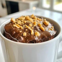 - 4 Esslöffel Weizenmehl - 3 Esslöffel Zucker - 1 Esslöffel ungesüßtes Kakaopulver Die Hauptzutaten bilden die Basis für unseren Schokoladen-Erdnussbutter-Tassenkuchen. Weizenmehl gibt Struktur, Zucker sorgt für Süße und Kakaopulver bringt den schokoladigen Geschmack. Diese Zutaten sind leicht zu finden und machen die Zubereitung einfach. - 3 Esslöffel Milch - 2 Esslöffel cremige Erdnussbutter - 1 Esslöffel Pflanzenöl Die flüssigen Zutaten bringen Feuchtigkeit und einen tollen Geschmack. Milch macht den Kuchen zart. Erdnussbutter fügt einen nussigen Kick hinzu, und Pflanzenöl sorgt für eine weiche Textur. Diese Mischung macht den Kuchen saftig und lecker. - 1/4 Teelöffel Vanilleextrakt - 1 Esslöffel Schokoladenstückchen (optional) - 1 Esslöffel gehackte Erdnüsse (zur Garnitur) Zusätzliche Zutaten bieten mehr Geschmack. Vanilleextrakt gibt ein warmes Aroma. Schokoladenstückchen machen den Kuchen schokoladiger, und gehackte Erdnüsse oben drauf sorgen für einen schönen Crunch. Diese Extras machen den Tassenkuchen besonders lecker. {{ingredient_image_2}} Nehmen Sie eine mikrowellengeeignete Tasse. Geben Sie die trockenen Zutaten in die Tasse. Vermengen Sie 4 Esslöffel Weizenmehl, 3 Esslöffel Zucker, 1 Esslöffel Kakaopulver, 1/8 Teelöffel Backpulver und eine Prise Salz. Rühren Sie mit einer Gabel, bis alles gut vermischt ist. Achten Sie darauf, dass keine Klumpen bleiben. Jetzt kommen die feuchten Zutaten. Mischen Sie in die Tasse 3 Esslöffel Milch, 2 Esslöffel cremige Erdnussbutter, 1 Esslöffel Pflanzenöl und 1/4 Teelöffel Vanilleextrakt. Rühren Sie alles gut durch. Ihr Teig sollte glatt und klumpenfrei sein. Wenn Sie Schokoladenstückchen mögen, fügen Sie 1 Esslöffel hinzu und falten Sie sie vorsichtig unter. Stellen Sie die Tasse in die Mikrowelle. Erhitzen Sie sie bei hoher Stufe für 1 Minute und 10 Sekunden. Überwachen Sie den Kuchen während des Garens. Die Zeit kann je nach Mikrowelle variieren. Der Kuchen sollte aufgehen und fest, aber in der Mitte noch weich sein. Nach dem Erhitzen lassen Sie den Kuchen etwa eine Minute abkühlen. Bestreuen Sie ihn mit gehackten Erdnüssen. Ein Klecks Schlagsahne macht ihn noch köstlicher! Um Klumpen im Teig zu vermeiden, mischen Sie die trockenen Zutaten gut. Nehmen Sie eine Gabel und zerdrücken Sie alle Klumpen. Achten Sie darauf, dass alles gleichmäßig verteilt ist. Bei den feuchten Zutaten sollten Sie sie langsam hinzufügen und gut rühren. Das sorgt für einen glatten Teig. Überwachen Sie die Garzeit genau. Mikrowellen haben unterschiedliche Wattzahlen. Beginnen Sie mit 1 Minute und 10 Sekunden, aber schauen Sie nach dem Kuchen. Er sollte fest und leicht weich in der Mitte sein. Wenn er zu lange kocht, wird er trocken. Für zusätzlichen Geschmack können Sie den Kuchen mit gehackten Erdnüssen bestreuen. Ein Klecks Schlagsahne ist auch eine tolle Idee. Wenn Sie es süßer mögen, fügen Sie Honig oder Karamellsoße hinzu. Frische Beeren oder Schokoladensauce machen ihn noch leckerer. Passen Sie die Süße nach Ihrem Geschmack an. Wenn Sie es weniger süß mögen, reduzieren Sie den Zucker. Für einen intensiveren Schokoladengeschmack können Sie mehr Kakaopulver hinzufügen. Experimentieren Sie mit verschiedenen Nussbuttern, wie Mandel- oder Cashewbutter. So bleibt Ihr Tassenkuchen spannend und neu! Pro Tipps Die richtige Tasse wählen: Verwenden Sie eine mikrowellengeeignete Tasse, die genügend Platz für das Aufgehen des Kuchens bietet, um ein Überlaufen zu vermeiden. Variationen ausprobieren: Experimentieren Sie mit verschiedenen Nussbuttern oder fügen Sie andere Zutaten wie zerdrückte Kekse oder Trockenfrüchte hinzu, um neue Geschmäcker zu entdecken. Küchenutensilien reinigen: Verwenden Sie eine Gabel oder einen kleinen Schneebesen, um den Teig gut zu vermengen und Klümpchen zu vermeiden; das sorgt für eine gleichmäßige Textur. Garzeit anpassen: Da Mikrowellen unterschiedlich stark sind, beobachten Sie den Kuchen während des Garens; bei Bedarf können Sie die Zeit in 10-Sekunden-Schritten verlängern. {{image_4}} Du kannst deinen Schokoladen-Erdnussbutter-Tassenkuchen auf viele Arten anpassen. Probiere verschiedene Nüsse aus, um den Geschmack zu verändern. Mandeln oder Cashews passen gut. Diese Nüsse geben dem Kuchen ein neues Aroma und einen anderen Crunch. Eine weitere Möglichkeit ist, andere Schokoladensorten zu verwenden. Du kannst Zartbitterschokolade oder weiße Schokolade nehmen. Jede Sorte bringt ihren eigenen Geschmack und macht deinen Kuchen einzigartig. Falls du glutenfrei kochen möchtest, kannst du das Weizenmehl durch Mandeln oder Kokosmehl ersetzen. Das macht den Kuchen leicht und gesund. Für eine vegane Variante, ersetze die Milch durch pflanzliche Milch wie Mandel- oder Hafermilch. Du kannst auch die Erdnussbutter durch Mandelbutter ersetzen, um einen neuen Geschmack zu probieren. Wenn du mehr Tassenkuchen machen möchtest, kannst du die Zutaten einfach vervielfachen. Das Rezept ist leicht anpassbar. Wenn du zum Beispiel für vier Personen backen möchtest, nimm einfach die vierfache Menge der Zutaten. Du kannst die Tassen gleichmäßig füllen und die Backzeit anpassen. Achte darauf, dass du die Mikrowelle im Auge behältst, falls du mehrere Tassen gleichzeitig erhitzt. Um Ihren Schokoladen-Erdnussbutter-Tassenkuchen frisch zu halten, lagern Sie ihn im Kühlschrank. Verwenden Sie einen luftdichten Behälter. So bleibt der Geschmack erhalten. Der Kuchen kann bis zu zwei Tage im Kühlschrank bleiben. Wenn Sie ihn länger aufbewahren möchten, können Sie ihn auch einfrieren. Wickeln Sie ihn fest in Frischhaltefolie und legen Sie ihn in einen Gefrierbeutel. Die beste Methode zum Aufwärmen des Mug Cakes ist die Mikrowelle. Legen Sie den Kuchen in eine mikrowellengeeignete Schüssel. Erhitzen Sie ihn für 10 bis 15 Sekunden. Überprüfen Sie den Kuchen nach dem Erhitzen. Er sollte warm sein, aber nicht austrocknen. Wenn nötig, wiederholen Sie den Vorgang in kurzen Intervallen. Ihr Tassenkuchen bleibt frisch für etwa zwei Tage im Kühlschrank. Wenn Sie ihn einfrieren, kann er bis zu einem Monat halten. Achten Sie darauf, ihn gut zu verpacken. So bleibt die Textur und der Geschmack optimal. Vor dem Verzehr sollten Sie ihn auf jeden Fall wieder aufwärmen, um den vollen Genuss zu erleben. Die Zubereitung eines Schokoladen-Erdnussbutter-Tassenkuchens dauert nur 5 Minuten. Die Backzeit in der Mikrowelle beträgt 1 Minute und 10 Sekunden. Zusammen sind das weniger als 2 Minuten. Dieser schnelle Kuchen ist ideal für einen süßen Snack. Ja, du kannst den Kuchen auch im Ofen backen. Heize deinen Ofen auf 180 Grad Celsius vor. Gib den Teig in eine kleine, ofenfeste Form. Backe den Kuchen für etwa 15 bis 20 Minuten. Achte darauf, dass der Kuchen fest ist und in der Mitte leicht weich bleibt. Für den Tassenkuchen sind verschiedene Toppings lecker. Hier sind einige Ideen: - Gehackte Erdnüsse für extra Crunch - Schlagsahne für Cremigkeit - Schokoladensauce für mehr Schokolade - Früchte wie Bananen oder Beeren für Frische Probiere verschiedene Kombinationen aus und finde deinen Favoriten! Zusammenfassend haben Sie alles, was Sie für einen leckeren Schokoladen-Erdnussbutter-Tassenkuchen brauchen. Wir haben die Hauptzutaten, flüssigen Zutaten und weitere Zutaten behandelt. Außerdem gab es eine einfache Schritt-für-Schritt-Anleitung und nützliche Tipps. Variationen und Lagerungsoptionen runden unser Rezept ab. Sie können leicht anpassen, um Ihren Kuchen perfekt zu machen. Experimentieren Sie, um den besten Geschmack zu finden! Genießen Sie diesen warmen und schnellen Genuss direkt aus der Tasse!