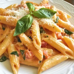 Um diese leckere cremige Tomaten-Spinat-Penne zuzubereiten, brauchst du einige Hauptzutaten. Hier sind sie: - 225 g Penne-Pasta - 1 Esslöffel Olivenöl - 3 Knoblauchzehen, fein gehackt - 1 Dose (400 g) gewürfelte Tomaten, abgetropft - 240 ml Schlagsahne - 2 Tassen frischer Spinat, fest gepackt - 1 Teelöffel italienische Gewürzmischung - Salz und Pfeffer nach Geschmack - 50 g geriebener Parmesan - Frische Basilikumblätter zur Garnitur Diese Zutaten machen das Gericht cremig und voller Geschmack. Die Kombination von Tomaten und Spinat bringt frische Aromen in die Pasta. Die richtigen Gewürze und Kräuter machen einen großen Unterschied. Hier sind die wichtigsten: - Italienische Gewürzmischung bringt einen herzhaften Geschmack. - Salz und Pfeffer verbessern die Aromen der anderen Zutaten. - Frische Basilikumblätter sind perfekt für die Garnitur und geben einen frischen Kick. Zusammen verleihen diese Gewürze und Kräuter der Pasta das gewisse Etwas. Cremige Tomaten-Spinat-Penne sind nicht nur lecker, sondern auch nahrhaft. Hier sind einige Nährstoffinformationen: - Pasta: Bietet Kohlenhydrate für Energie. - Spinat: Reich an Vitaminen und Mineralstoffen wie Eisen und Vitamin A. - Tomaten: Voller Antioxidantien, die gut für die Gesundheit sind. - Parmesan: Liefert Protein und Kalzium. Diese Kombination macht das Gericht zu einer ausgewogenen Mahlzeit. Es ist einfach, frisch und nährend. {{ingredient_image_2}} Zuerst bringst du in einem großen Topf Wasser zum Kochen. Füge reichlich Salz hinzu. Gib die Penne-Pasta hinein und koche sie bis sie al dente ist. Das dauert etwa 10-12 Minuten. Wenn die Pasta fertig ist, gieße sie ab und stelle sie beiseite. Nehme denselben Topf und erwärme das Olivenöl bei mittlerer Hitze. Füge die fein gehackten Knoblauchzehen hinzu. Brate den Knoblauch etwa 1 Minute lang an, bis er duftet. Achte darauf, dass er nicht anbrennt. Jetzt kommen die abgetropften gewürfelten Tomaten in den Topf. Rühre auch die Schlagsahne und die italienische Gewürzmischung ein. Lasse die Mischung für 3-4 Minuten köcheln, bis sie leicht eindickt. Rühre dabei gelegentlich um. Füge die frischen Spinatblätter zur Sauce hinzu. Koche alles für weitere 2-3 Minuten, bis der Spinat verwelkt ist. Achte darauf, dass der Spinat schön grün bleibt. Jetzt ist es Zeit, die gekochte Penne in den Topf zu geben. Streue den geriebenen Parmesan darüber und vermenge alles gut. Würze nach Geschmack mit Salz und Pfeffer. Mische alles gründlich, bis die Pasta die Sauce aufnimmt. Richte die cremige Tomaten-Spinat-Penne auf Tellern an. Garniere sie mit frischen Basilikumblättern. Das gibt nicht nur Farbe, sondern auch einen tollen Geschmack. Jetzt kannst du deine leckere Pasta genießen! Um die beste Konsistenz für Ihre cremige Tomaten-Spinat-Penne zu erzielen, ist es wichtig, die Pasta al dente zu kochen. So bleibt die Penne angenehm bissfest. Achten Sie darauf, die Schlagsahne nicht zu lange zu kochen. Dadurch bleibt die Sauce schön cremig. Mischen Sie die Pasta gut mit der Sauce, damit jede Nudel gleichmäßig bedeckt ist. Ein häufiger Fehler ist, die Pasta zu lange zu kochen. Sie sollte nicht zu weich sein. Außerdem kann zu viel Hitze beim Kochen der Sauce die Sahne gerinnen lassen. Kochen Sie die Sauce sanft und rühren Sie regelmäßig um. Vergessen Sie nicht, Salz und Pfeffer nach dem Mischen hinzuzufügen. So schmeckt es besser. Das Auge isst mit! Garnieren Sie Ihre Penne mit frischen Basilikumblättern. Das gibt Farbe und einen frischen Geschmack. Nutzen Sie eine große Schüssel zum Servieren. So sieht das Gericht einladend aus. Sie können auch etwas geriebenen Parmesan darüber streuen. Das macht es noch schmackhafter und schöner. Pro Tipps Frischer Spinat: Verwenden Sie frischen Spinat anstelle von gefrorenem, um die beste Textur und den besten Geschmack zu erzielen. Würzen nach Geschmack: Seien Sie großzügig mit den Gewürzen! Probieren Sie verschiedene italienische Kräuter aus, um den Geschmack zu variieren. Parmesan frisch reiben: Für ein intensiveres Aroma reiben Sie den Parmesan frisch, anstatt vorgeriebenen Käse zu verwenden. Beilage von Basilikum: Fügen Sie frische Basilikumblätter erst kurz vor dem Servieren hinzu, damit sie ihr Aroma behalten. {{image_4}} Um eine vegane Variante von cremiger Tomaten-Spinat-Penne zu machen, ersetze die Schlagsahne. Nutze stattdessen Kokosmilch oder eine pflanzliche Sahne. Das gibt der Sauce eine reichhaltige Textur. Verwende auch Hefeflocken anstelle von Parmesan. So erhältst du einen köstlichen, käsigen Geschmack ohne tierische Produkte. Wenn du eine glutenfreie Option möchtest, wähle glutenfreie Penne. Diese Pasta gibt es aus Reis oder Mais. Koche sie wie normale Penne, aber achte auf die Kochzeit. Glutenfreie Pasta kann schneller gar werden. Die anderen Zutaten bleiben gleich. So bleibt der Geschmack lecker und die Textur gut. Du kannst dieses Gericht nach deinem Geschmack anpassen. Füge gebratene Pilze oder Zucchini hinzu, um mehr Gemüse zu integrieren. Du magst es scharf? Probiere rote Paprika oder Chili. Diese Zutaten bringen neue Aromen. Du kannst auch Hühnchen oder Garnelen hinzufügen, um das Gericht proteinreicher zu machen. Die cremige Tomaten-Spinat-Penne bleibt im Kühlschrank bis zu drei Tage frisch. Bewahre sie in einem luftdichten Behälter auf. So bleibt der Geschmack erhalten. Überprüfe vor dem Essen, ob die Pasta noch gut aussieht und riecht. Du kannst die Reste auch einfrieren. Teile die Portionen in geeignete Behälter auf. Sie halten sich bis zu drei Monate im Gefrierfach. Um die beste Qualität zu gewährleisten, beschrifte die Behälter mit Datum und Inhalt. Vor dem Essen solltest du die Pasta im Kühlschrank auftauen. Um die Penne aufzuwärmen, nutze einen Topf oder die Mikrowelle. Füge etwas Wasser oder Sahne hinzu, um die Sauce cremig zu halten. Erhitze die Pasta langsam, damit sie gleichmäßig warm wird. Rühre die Mischung gut um, damit sie nicht anbrennt. Mit frischen Kräutern garnieren, um den Geschmack aufzufrischen. Die Zubereitung dauert insgesamt nur 25 Minuten. Du brauchst etwa 10 Minuten für die Vorbereitung. Das Kochen der Pasta und die Zubereitung der Sauce nehmen den Rest der Zeit in Anspruch. Es ist einfach und schnell, perfekt für ein schnelles Abendessen. Ja, du kannst gefrorenen Spinat verwenden. Achte darauf, ihn vorher gut abzutropfen. Gefrorener Spinat hat oft mehr Wasser. Es ist wichtig, die überschüssige Flüssigkeit zu entfernen, damit deine Sauce nicht wässrig wird. Zu cremiger Tomaten-Spinat-Penne passen viele Beilagen. Ein einfacher grüner Salat ist frisch und leicht. Knuspriges Brot oder Baguette eignet sich gut, um die Sauce aufzutunken. Gegrilltes Gemüse bringt Farbe und Geschmack auf den Tisch. Die cremige Tomaten-Spinat-Penne ist einfach zuzubereiten und voller Geschmack. Wir haben die Hauptzutaten durch verschiedene Gewürze und Kräuter ergänzt, die dem Gericht Tiefe verleihen. Eine Schritt-für-Schritt-Anleitung hilft dir, Fehler zu vermeiden und eine perfekte Konsistenz zu erreichen. Experimentiere mit Variationen, um das Rezept deinen Vorlieben anzupassen. Denke daran, dass die Aufbewahrung der Reste wichtig ist, um nichts zu verschwenden. In der Küche geht es um Genuss. Mach es dir einfach und probiere dieses leckere Rezept aus!