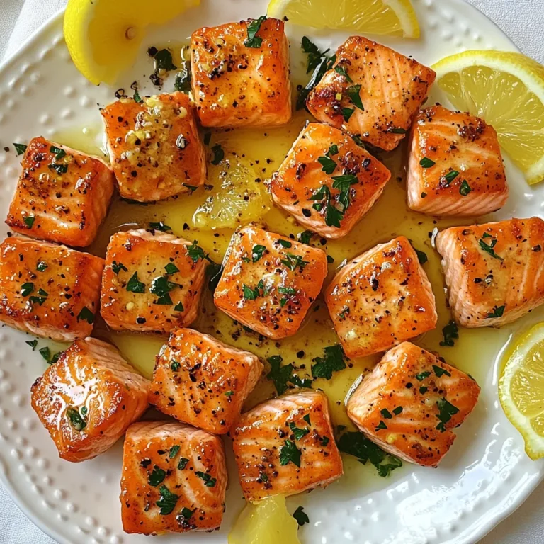 Für dieses Rezept brauchen Sie nur wenige, frische Zutaten. Hier sind die Hauptzutaten: - 450 g frisches Lachsfilet, ohne Haut, in mundgerechte Würfel geschnitten - 4 Esslöffel ungesalzene Butter - 4 Knoblauchzehen, fein gehackt - 1 Esslöffel frische Petersilie, grob gehackt - 1 Esslöffel Zitronensaft - Salz und schwarzer Pfeffer nach Geschmack - ½ Teelöffel Chiliflocken (optional für eine scharfe Note) - Zitronenschnitze zum Servieren Jede Zutat spielt eine wichtige Rolle. Der Lachs liefert gesunde Fette und Proteine. Die Butter fügt Geschmack und eine schöne Textur hinzu. Knoblauch bringt ein tolles Aroma mit. Petersilie sorgt für Frische, und Zitronensaft verleiht einen spritzigen Kick. Die Gewürze und Kräuter sind entscheidend für den Geschmack. Salz und Pfeffer sind die Basis. Sie betonen den natürlichen Geschmack des Lachses. Chiliflocken geben Ihnen die Möglichkeit, etwas Schärfe hinzuzufügen. Wenn Sie es scharf mögen, sind sie perfekt. Petersilie bringt Frische und Farbe. Sie können das Rezept leicht anpassen. Fügen Sie zum Beispiel frische Kräuter wie Dill oder Schnittlauch hinzu. Diese Kräuter passen gut zu Fisch. Für einen süßeren Geschmack probieren Sie Honig oder Ahornsirup. Diese Zutaten verleihen dem Gericht eine interessante Note. Sie können auch Gemüse wie Paprika oder Zucchini anbraten. Das macht die Mahlzeit bunter und nährstoffreicher. {{ingredient_image_2}} Zuerst bereite ich den Lachs vor. Ich tupfe die Lachsfiletwürfel mit einem Papiertuch trocken. Dadurch entferne ich die überschüssige Feuchtigkeit. So braten die Stücke besser an. Dann würze ich den Lachs gleichmäßig mit Salz und schwarzem Pfeffer. Diese Gewürze bringen den Geschmack des Lachses hervor. Jetzt schmelze ich die Butter. Ich nehme eine große Pfanne und erhitze die ungesalzene Butter bei mittlerer Hitze. Ich achte darauf, dass die Butter vollständig schmilzt. Dann schwenke ich die Pfanne leicht, so dass die Butter den Boden gleichmäßig bedeckt. Jetzt kommt der Knoblauch dazu. Ich füge den fein gehackten Knoblauch zur geschmolzenen Butter hinzu. Ich brate ihn etwa 30 Sekunden lang an. Der Knoblauch sollte aromatisch sein, aber nicht verbrennen. Das ist wichtig für den Geschmack. Jetzt wird es spannend! Ich erhöhe die Hitze auf mittel-hoch. Ich lege die Lachswürfel in einer einzigen Schicht in die Pfanne. Ich brate die Stücke 2-3 Minuten auf einer Seite, bis sie goldbraun sind. Dann drehe ich die Würfel vorsichtig mit einer Zange um. Ich brate sie weitere 2-3 Minuten auf der anderen Seite. Der Lachs sollte leicht auseinanderfallen, aber zart bleiben. Nach dem Garen reduziere ich die Hitze auf niedrig. Ich rühre die frische Petersilie, den Zitronensaft und die Chiliflocken unter. So wird der Lachs noch leckerer! Ich schwenke die Pfanne, damit die Bissen gut mit der Knoblauch-Buttersauce überzogen sind. Jetzt sind die Lachs-Bissen bereit zum Servieren. Für die besten Ergebnisse beim Kochen von Lachs empfehle ich das Anbraten oder Grillen. Diese Methoden geben dem Fisch einen tollen Geschmack und eine schöne Textur. Achten Sie darauf, die Pfanne oder den Grill gut vorzuwärmen. So bleibt der Lachs saftig und gart gleichmäßig. Überkochen kann Lachs trocken machen. Um das zu vermeiden, achten Sie auf die Farbe des Fisches. Wenn der Lachs leicht schimmert und sich leicht mit einer Gabel zerteilen lässt, ist er perfekt. Kochen Sie ihn nur so lange, bis er nicht mehr rosa ist. Ein zartes Ergebnis ist das Ziel. Um Ihre Knoblauch-Butter-Lachs-Bissen schön zu präsentieren, verwenden Sie einen flachen Teller. Legen Sie die Bissen in einer schönen Anordnung. Fügen Sie frische Petersilie und Zitronenschnitze hinzu. Diese Farben machen das Gericht ansprechend. Ein paar Chiliflocken oben drauf geben einen tollen Kontrast. Pro Tipps Frischer Lachs: Wählen Sie frisches Lachsfilet, das glänzend und feucht aussieht. Dies garantiert den besten Geschmack und die beste Textur. Knoblauch richtig anbraten: Achten Sie darauf, den Knoblauch nur kurz anzubraten, bis er aromatisch ist. Zu langes Braten kann dazu führen, dass er bitter wird. Die richtige Hitze: Verwenden Sie mittelhohe Hitze, um den Lachs gleichmäßig zu garen und ein Anbrennen zu vermeiden. Zu niedrige Hitze kann dazu führen, dass der Lachs zäh wird. Servieren mit Zitrone: Frische Zitronenschnitze zum Servieren hinzufügen, um den Geschmack des Lachs zu verstärken und eine frische Note zu geben. {{image_4}} Wenn Sie weniger Fett wollen, probieren Sie Olivenöl statt Butter. Dieses Öl hat gesunde Fette und einen tollen Geschmack. Sie können auch Avocadoöl verwenden. Es ist leicht und passt gut zu Lachs. Für eine noch leichtere Option nutzen Sie Gemüsebrühe. Diese gibt dem Lachs einen schönen Geschmack, ohne viele Kalorien hinzuzufügen. Lachs ist lecker, aber andere Fische sind eine gute Wahl. Forelle oder Kabeljau schmecken auch gut. Diese Fische sind leicht und zart. Sie nehmen die Aromen der Knoblauch-Butter-Sauce gut auf. Wenn Sie einen festeren Fisch mögen, probieren Sie Thunfisch. Er hat einen kräftigen Geschmack und ist sehr nahrhaft. Gemüse macht das Gericht noch besser. Brokkoli oder Spargel sind tolle Beilagen. Sie können sie in der Pfanne mit dem Lachs garen. Zucchini oder Paprika passen auch gut. Diese Gemüse bringen Farbe und Nährstoffe. Für eine komplette Mahlzeit servieren Sie den Lachs mit einer Portion Reis oder Quinoa. Beides ist gesund und sättigend. Wenn du Reste von den Knoblauch-Butter-Lachs-Bissen hast, bewahre sie in einem luftdichten Behälter auf. Stelle sicher, dass sie gut gekühlt sind. So bleiben sie frisch und lecker. Du kannst die Reste bis zu drei Tage im Kühlschrank lagern. Um die Lachs-Bissen wieder aufzuwärmen, benutze eine Pfanne. Erhitze sie bei mittlerer Hitze. Gib die Lachs-Bissen hinein und erwärme sie für einige Minuten. Achte darauf, dass sie nicht zu trocken werden. Du kannst auch etwas Butter oder Zitronensaft hinzufügen, um den Geschmack zu beleben. Im Kühlschrank halten sich die Knoblauch-Butter-Lachs-Bissen bis zu drei Tage. Wenn du sie länger aufbewahren möchtest, friere sie ein. In einem luftdichten Behälter bleiben sie bis zu drei Monate frisch im Gefrierschrank. Um sie aufzutauen, lege sie einfach über Nacht in den Kühlschrank. So bleiben sie saftig und geschmackvoll. Lachs braucht in der Regel 4 bis 6 Minuten zum Kochen. Die genaue Zeit hängt von der Dicke der Stücke ab. Wenn du die Lachswürfel in einer einzigen Schicht in die Pfanne legst, garen sie gleichmäßig. Brate sie 2 bis 3 Minuten auf einer Seite, dann wende sie und brate sie weitere 2 bis 3 Minuten. Der Lachs sollte leicht auseinanderfallen, wenn er gar ist. Ja, du kannst gefrorenen Lachs verwenden. Achte darauf, ihn vorher vollständig aufzutauen. Das Auftauen kann im Kühlschrank oder in kaltem Wasser erfolgen. Wenn der Lachs gefroren ist, kann die Garzeit etwas länger sein. Stelle sicher, dass er in der Mitte nicht mehr roh ist, bevor du ihn servierst. Um saftigen Lachs zu erhalten, ist es wichtig, ihn nicht zu überkochen. Achte auf die Garzeit und kontrolliere den Lachs regelmäßig. Ein weiterer Tipp ist, ihn vor dem Braten mit Salz zu würzen und die Pfanne nicht zu heiß werden zu lassen. Der Knoblauch und die Butter helfen auch, den Lachs saftig und aromatisch zu machen. In unserem Blogbeitrag habe ich die Hauptzutaten für Knoblauch-Butter-Lachs-Bissen erklärt. Du hast gelernt, wie man den Lachs richtig vorbereitet und was du beim Kochen beachten solltest. Ich gab dir Tipps für die besten Kochmethoden und wie du den Lachs perfekt anrichtest. Außerdem gibt es viele leckere Varianten und Lagerungshinweise für Reste. Lass die einfache Zubereitung und den vollen Geschmack des Lachs auf deinem Tisch nicht entgehen!