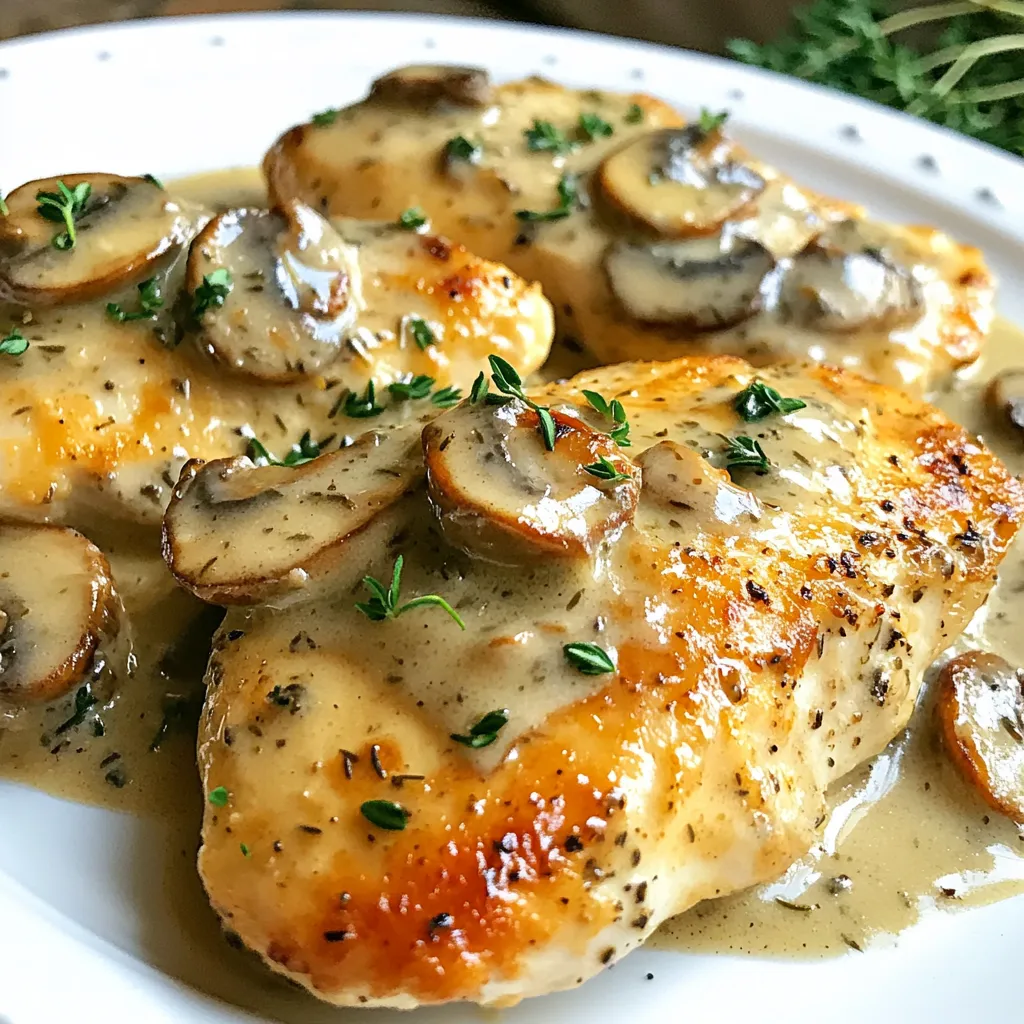 Für das cremige Pilz-Thymian-Hühnchen benötigst du folgende Zutaten: - 4 Hähnchenbrustfilets ohne Haut und Knochen - 2 Tassen Pilze, in Scheiben geschnitten (Cremini oder Champignon) - 1 mittelgroße Zwiebel, fein gehackt - 3 Knoblauchzehen, gehackt - 1 Tasse Schlagsahne - 1 Tasse Hühnerbrühe - 2 Esslöffel frische Thymianblätter (oder 1 Esslöffel getrockneter Thymian) - 2 Esslöffel Olivenöl - Salz und Pfeffer nach Geschmack - Frische Petersilie, gehackt (zur Garnitur) Frische Zutaten bringen mehr Geschmack. Zum Beispiel sind frische Thymianblätter aromatischer als die getrocknete Version. Dennoch kannst du getrockneten Thymian verwenden, wenn du keine frischen Blätter hast. Die Menge sollte angepasst werden, da getrocknete Kräuter stärker sind. Um dieses Gericht zuzubereiten, brauchst du: - Eine große Pfanne - Ein scharfes Messer - Ein Schneidebrett - Einen Kochlöffel - Eine Schüssel für die Zutaten Mit diesen Geräten bist du bereit, ein köstliches Gericht zuzubereiten! {{ingredient_image_2}} Zuerst würze die Hähnchenbrustfilets. Benutze Salz und Pfeffer. Sei großzügig. Dies bringt den Geschmack besser heraus. Lass die Hähnchen etwas ruhen, während du das Öl erhitzt. Erhitze das Olivenöl in einer großen Pfanne. Die Hitze sollte mittel bis hoch sein. Lege die Hähnchenbrustfilets in die Pfanne. Brate sie etwa 6-7 Minuten pro Seite. Achte darauf, dass sie goldbraun sind. Wenn sie gar sind, nimm sie aus der Pfanne und stelle sie beiseite. In der gleichen Pfanne füge die gehackte Zwiebel hinzu. Brate sie 3-4 Minuten, bis sie glasig ist. Danach kommt der gehackte Knoblauch und die geschnittenen Pilze dazu. Brate alles, bis die Pilze weich und goldbraun sind. Dies dauert etwa 5-7 Minuten. Gieße die Hühnerbrühe in die Pfanne. Lass alles zum Köcheln bringen. Koche es für 3-4 Minuten. Dann füge die Schlagsahne und den Thymian hinzu. Rühre gut um und lasse die Mischung für weitere 5 Minuten köcheln. Sie sollte leicht eingedickt sein. Lege die Hähnchenbrustfilets zurück in die Pfanne. Bedecke sie mit der cremigen Pilzsauce. Lass sie 2-3 Minuten simmern. So wird das Hähnchen durchgewärmt und nimmt die Aromen auf. Übertrage das Hähnchen auf eine Servierplatte. Löffle die cremige Pilzsauce großzügig darüber. Garniere das Gericht mit gehackter Petersilie. Das sieht toll aus und schmeckt köstlich! Um eine perfekte cremige Konsistenz zu erreichen, gibt es einige Tricks. - Verwende frische Schlagsahne. Diese sorgt für eine reichhaltige Textur. - Lass die Sauce nach dem Hinzufügen der Sahne köcheln. So verdampft etwas Wasser und sie wird dicker. - Rühre ständig um, um Klumpen zu vermeiden. Gewürze können das Gericht aufpeppen. Hier sind einige Ideen: - Füge eine Prise Muskatnuss hinzu. Das gibt der Sauce eine warme Note. - Nutze frischen Thymian. Er hat ein intensives Aroma, das gut passt. - Experimentiere mit Paprika oder Chili. Sie bringen eine subtile Schärfe. Die Präsentation macht viel aus. Hier sind einige Tipps für ein schönes Anrichten: - Verwende eine große, flache Platte. So sieht das Gericht ansprechend aus. - Löffle die cremige Sauce großzügig über das Hähnchen. - Garniere das Gericht mit frischer Petersilie. Das gibt einen frischen Farbkontrast. Mit diesen Tipps bereitest du ein tolles Gericht zu, das nicht nur gut schmeckt, sondern auch gut aussieht! Pro Tipps Hähnchen marinieren: Marinieren Sie die Hähnchenbrustfilets mindestens 30 Minuten vor dem Kochen, um den Geschmack zu intensivieren. Pilze auswählen: Verwenden Sie eine Mischung aus verschiedenen Pilzen wie Shiitake und Portobello für zusätzlichen Geschmack und Textur. Sauce anpassen: Für eine intensivere Sauce können Sie einen Schuss Weißwein hinzufügen, bevor Sie die Brühe eingießen. Serviervorschlag: Servieren Sie das Gericht mit frischem Baguette oder über Pasta, um die köstliche Sauce besser aufzunehmen. {{image_4}} Wenn Sie eine vegetarische Option suchen, können Sie das Hähnchen einfach durch mehr Pilze ersetzen. Verwenden Sie 6 Tassen Pilze, um die gleiche herzliche Textur zu erhalten. Cremini und Champignons passen gut. Sie können auch etwas Tofu hinzufügen, um mehr Protein zu bekommen. Bereiten Sie die Pilze wie im Originalrezept vor. Die Sauce bleibt gleich, und die Aromen sind immer noch köstlich. Um mehr Nährstoffe hinzuzufügen, fügen Sie Gemüse wie Spinat oder Zucchini hinzu. Schneiden Sie die Zucchini in kleine Stücke und braten Sie sie mit den Zwiebeln an. Fügen Sie den Spinat kurz vor dem Servieren hinzu, damit er nicht zu weich wird. Diese Variante bringt frische Aromen in Ihr Gericht und macht es noch bunter. Sie können die Gewürze ganz nach Ihrem Geschmack anpassen. Fügen Sie etwas Paprika oder Cayennepfeffer für einen kleinen Kick hinzu. Rosmarin ist eine tolle Alternative zum Thymian, wenn Sie einen anderen Geschmack probieren möchten. Auch eine Prise Muskatnuss kann der Sauce Tiefe verleihen. Experimentieren Sie mit diesen Gewürzen, um das Gericht nach Ihrem Wunsch zu gestalten. Cremiges Pilz-Thymian-Hühnchen hält sich im Kühlschrank etwa 3 bis 4 Tage. Lagere es in einem luftdichten Behälter. Achte darauf, dass das Gericht gut abgekühlt ist, bevor du es in den Kühlschrank stellst. So bleibt die Frische länger erhalten. Wenn du das Gericht länger aufbewahren möchtest, kannst du es einfrieren. Teile das Hähnchen in Portionen auf und lege es in Gefrierbeutel. Entferne so viel Luft wie möglich. So bleibt das Aroma bis zu 3 Monate erhalten. Beschrifte die Beutel mit Datum und Inhalt. Um das Gericht wieder aufzuwärmen, kannst du die Mikrowelle oder den Herd nutzen. Wenn du den Herd verwendest, erhitze das Hähnchen in einer Pfanne bei mittlerer Hitze. Füge etwas Hühnerbrühe hinzu, um die Sauce wieder cremig zu machen. Achte darauf, dass das Hähnchen vollständig durchwärmt ist. Ja, du kannst das Rezept vorbereiten. Koche das Hähnchen und die Sauce im Voraus. Lagere alles in einem luftdichten Behälter im Kühlschrank. Du kannst es bis zu drei Tage aufbewahren. Erhitze es einfach vor dem Servieren, damit die Aromen frisch bleiben. Um die Sauce dicker zu machen, füge mehr Schlagsahne hinzu. Du kannst auch etwas Maisstärke in Wasser auflösen und zur Sauce geben. Lass die Sauce dann weiter köcheln, bis sie die gewünschte Konsistenz hat. Ein weiteres Geheimnis ist, die Sauce länger kochen zu lassen, damit sie mehr eindickt. Zu diesem Gericht passen viele Beilagen. Du kannst Kartoffelpüree oder Reis servieren. Auch gedünstetes Gemüse wie Brokkoli oder grüne Bohnen sind eine gute Wahl. Sie ergänzen die cremige Sauce perfekt und machen das Essen ausgewogen. Ja, dieses Gericht ist ideal für besondere Anlässe. Es sieht toll aus und schmeckt köstlich. Die Kombination aus Hähnchen und cremiger Pilzsauce beeindruckt deine Gäste. Du kannst es auch mit einem schönen Salat oder frischem Brot servieren. In diesem Artikel haben wir die besten Zutaten und Schritte für ein cremiges Pilz-Thymian-Hühnchen besprochen. Du hast gelernt, wie man frische und getrocknete Zutaten auswählt, Küchengeräte nutzt und das Hähnchen perfekt zubereitet. Wir haben auch Optionen für Variationen und Tipps zur Präsentation gegeben. Im Hinblick auf die Lagerung ist es wichtig, die Haltbarkeit zu kennen. Du kannst dieses Gericht einfach anpassen und es für jeden Anlass gut vorbereiten. Egal, ob du es selbst machst oder mit Freunden teilst, dieses Rezept wird sicher gut ankommen.