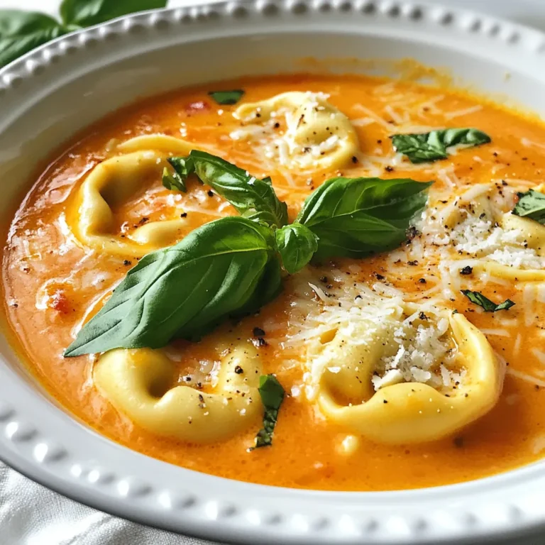 Um diese leckere cremige Tomaten-Tortellini-Suppe zuzubereiten, brauchen Sie: - 2 Esslöffel Olivenöl - 1 mittelgroße Zwiebel, gewürfelt - 3 Knoblauchzehen, fein gehackt - 1 Dose (28 oz) zerdrückte Tomaten - 4 Tassen Gemüsebrühe - 1 Teelöffel getrocknetes Basilikum - 1 Teelöffel getrockneter Oregano - 1/2 Teelöffel rote Pfefferflocken (optional) - 9 oz frische Käse-Tortellini - 1 Tasse Schlagsahne - Salz und schwarzer Pfeffer nach Geschmack - Frische Basilikumblätter, zur Garnierung - Geriebener Parmesan, zum Servieren Falls Sie einige frische Zutaten nicht finden, gibt es gute Alternativen: - Verwenden Sie Zwiebelpulver statt frischer Zwiebeln. - Getrocknete Kräuter sind ein guter Ersatz für frische Kräuter. - Für die Käse-Tortellini können Sie auch andere gefüllte Teigwaren nehmen. - Anstelle von Schlagsahne können Sie auch Kokosmilch verwenden. Diese Alternativen helfen, die Suppe schnell zuzubereiten und dennoch köstlich zu machen. Eine Portion dieser Suppe hat etwa: - Kalorien: 400 - Fett: 20g - Kohlenhydrate: 45g - Eiweiß: 12g Die Suppe ist nahrhaft und sättigend. Sie ist perfekt für ein schnelles Mittagessen oder ein leichtes Abendessen. {{ingredient_image_2}} Um die beste Basis für die Suppe zu schaffen, erhitze zuerst in einem großen Topf das Olivenöl bei mittlerer Hitze. Füge die gewürfelte Zwiebel hinzu. Sauté sie für etwa fünf Minuten, bis sie weich und durchscheinend ist. Dann kommt der gehackte Knoblauch dazu. Lass ihn für eine weitere Minute braten, bis er duftet. Diese Schritte sind wichtig. Sie bringen die Aromen zur Geltung und machen die Suppe lecker. Jetzt ist es Zeit für die Tomaten und die Brühe. Gib die zerdrückten Tomaten und die Gemüsebrühe in den Topf. Rühre gut um, damit sich alles vermischt. Streue das getrocknete Basilikum, den Oregano und die roten Pfefferflocken hinein, wenn du es schärfer magst. Lass die Mischung aufkochen und koche sie für etwa zehn Minuten. Dies hilft den Aromen, sich zu verbinden und die Suppe aromatisch zu machen. Nachdem die Suppe gekocht hat, kommen die Tortellini ins Spiel. Füge die frischen Käse-Tortellini hinzu und koche sie gemäß den Anweisungen auf der Verpackung, normalerweise vier bis fünf Minuten. Wenn sie an die Oberfläche schwimmen, sind sie fertig. Reduziere die Hitze auf niedrig und rühre die Schlagsahne ein. Lass die Suppe für zwei bis drei Minuten warm werden. Schmecke die Suppe mit Salz und Pfeffer ab. Fülle die Suppe in Schalen und garniere sie mit frischem Basilikum und geriebenem Parmesan. So wird deine Suppe perfekt! Um die besten Tortellini zu erhalten, koche sie nach den Anweisungen auf der Verpackung. Normalerweise dauert es etwa 4-5 Minuten, bis sie gar sind. Achte darauf, dass sie an die Oberfläche schwimmen. So weißt du, dass sie fertig sind. Überkoche sie nicht, sonst werden sie matschig. Für mehr Geschmack kannst du frische Kräuter hinzufügen. Petersilie oder Thymian passen sehr gut. Ein Spritzer Zitronensaft bringt Frische. Für einen würzigeren Kick verwende mehr rote Pfefferflocken. Experimentiere mit Käse, indem du verschiedene Sorten mischst. Geriebener Pecorino gibt einen tollen Geschmack. Richte die Suppe schön an, um sie appetitlicher zu machen. Verwende große, breite Schalen. Fülle die Suppe großzügig ein. Garniere sie mit frischen Basilikumblättern und etwas geriebenem Parmesan. Ein Spritzer Olivenöl obenauf sieht gut aus und schmeckt lecker. Serviere die Suppe mit knusprigem Brot oder Croutons für mehr Biss. Pro Tipps Die richtige Brühe: Verwenden Sie eine hochwertige Gemüsebrühe, um den Geschmack der Suppe zu verbessern. Selbstgemachte Brühe ist die beste Wahl! Tortellini al dente: Achten Sie darauf, die Tortellini nicht zu lange zu kochen, damit sie ihre Form und Textur behalten. Frische Kräuter: Frische Basilikumblätter zur Garnierung verleihen der Suppe ein zusätzliches Aroma und machen sie optisch ansprechend. Würze anpassen: Passen Sie die Gewürze nach Ihrem Geschmack an. Fügen Sie mehr rote Pfefferflocken hinzu, wenn Sie es schärfer mögen. {{image_4}} Sie können viele Gemüsesorten in diese Suppe einfügen. Zum Beispiel sind Karotten und Sellerie gute Optionen. Diese Gemüsesorten bringen Geschmack und Farbe. Zucchini und Spinat passen auch gut. Schneiden Sie das Gemüse klein, damit es schnell kocht. Fügen Sie es einfach nach der Zwiebel und dem Knoblauch hinzu. So erhält die Suppe mehr Nährstoffe und bleibt lecker. Wenn Sie keine Tortellini haben, probieren Sie andere Teigwaren. Sie können kleine Muschelnudeln oder sogar Reis verwenden. Diese Alternativen geben der Suppe eine andere Textur. Achten Sie darauf, die Kochzeit anzupassen. Kochen Sie die Nudeln oder den Reis, bis sie gar sind. So bleibt die Suppe cremig und schmackhaft. Für eine glutenfreie Suppe nutzen Sie glutenfreie Tortellini oder Nudeln. Diese sind in vielen Läden erhältlich. Achten Sie darauf, dass auch die Brühe glutenfrei ist. Viele Marken bieten glutenfreie Gemüsebrühe an. Diese einfachen Anpassungen machen die Suppe für alle genießbar. So kann jeder diese köstliche Suppe schätzen. Wenn du die Suppe im Kühlschrank aufbewahren möchtest, lass sie zuerst abkühlen. Fülle die Suppe in einen luftdichten Behälter. So bleibt sie frisch. Im Kühlschrank hält sie sich bis zu drei Tage. Wenn du sie servieren willst, erwärme sie auf dem Herd oder in der Mikrowelle. Möchtest du die Suppe länger aufbewahren? Dann friere sie einfach ein. Verwende dafür einen gefrierfesten Behälter. Teile die Suppe in Portionsgrößen auf, so kannst du sie leichter auftauen. Die Suppe hält sich bis zu drei Monate im Gefrierfach. Denke daran, die Suppe vor dem Servieren gut aufzutauen. Am besten über Nacht im Kühlschrank. Um schneller zu essen, bereite Portionen vor. Fülle die Suppe in kleine Behälter. So hast du immer eine schnelle Mahlzeit griffbereit. Ideal für hektische Tage. Du kannst auch das Gemüse vorab schneiden und in den Kühlschrank legen. So sparst du Zeit beim Kochen. Du kannst die Suppe bis zu fünf Tage im Kühlschrank aufbewahren. Stelle sicher, dass du sie in einem luftdichten Behälter lagerst. So bleibt sie frisch und lecker. Wenn du die Suppe länger aufbewahren möchtest, friere sie einfach ein. In einem gefrierfesten Behälter hält sie etwa drei Monate. Ja, du kannst die Suppe vegan machen. Verwende einfach pflanzliche Sahne oder Kokosmilch anstelle der Schlagsahne. Achte auch darauf, die Käse-Tortellini durch eine vegane Variante zu ersetzen. So bleibt der Geschmack toll und die Suppe ist für alle geeignet. Die Suppe schmeckt super mit frisch gebackenem Brot oder knusprigen Croutons. Du kannst auch einen einfachen grünen Salat dazu servieren. Das ergänzt die Aromen perfekt. Wenn du magst, garnierst du die Suppe mit frischem Basilikum oder geriebenem Parmesan für den letzten Schliff. In diesem Artikel haben wir die besten Zutaten und Zubereitung für eine leckere Suppe besprochen. Du hast gelernt, wie du Gemüse und Tortellini perfekt kochst und der Suppe zusätzlichen Geschmack verleihen kannst. Wir haben auch Variationen und nützliche Tipps gegeben, um deine Suppe anzupassen und zu lagern. Denke daran, dass eine gute Suppe einfach und vielseitig ist. Probiere die Ideen aus, um deine nächste Mahlzeit zu bereichern. Viel Spaß beim Kochen!