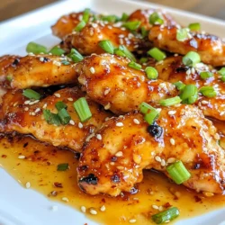 Für ein köstliches Süß-Chili-Knoblauch-Hühnchen brauchst du diese Hauptzutaten: - 4 Hähnchenbrustfilets, ohne Haut und Knochen - 80 ml süße Chilisauce - 4 Knoblauchzehen, fein gehackt - 30 ml Sojasauce - 30 ml Honig - 1 Esslöffel frischer Ingwer, gerieben - 30 ml Olivenöl - Salz und Pfeffer nach Geschmack Die Marinade macht das Hühnchen besonders lecker. Hier sind die Zutaten, die du dafür brauchst: - Süße Chilisauce: Sie gibt einen tollen Geschmack. - Knoblauch: Er bringt viel Aroma. - Sojasauce: Diese sorgt für Umami und Tiefe. - Honig: Er süßt und karamellisiert beim Kochen. - Ingwer: Frischer Ingwer gibt eine schöne Schärfe. - Olivenöl: Es hilft beim Anbraten und sorgt für Saftigkeit. Garnierungen machen dein Gericht schöner und geben zusätzliche Aromen. Hier sind einige Ideen: - 1 Esslöffel Sesamkörner: Sie sind knusprig und lecker. - 2 Frühlingszwiebeln, fein gehackt: Sie bringen Frische und Farbe. Mit diesen Zutaten bist du bereit, ein schmackhaftes Gericht zu zaubern. {{ingredient_image_2}} Zuerst mache ich die Marinade für das Hühnchen. Ich nehme eine große Schüssel und mische die süße Chilisauce, 4 fein gehackte Knoblauchzehen, 30 ml Sojasauce, 30 ml Honig und einen Esslöffel geriebenen Ingwer. Ich rühre alles gut um, bis es eine harmonische Masse ist. Dann lege ich die 4 Hähnchenbrustfilets in einen großen, wiederverschließbaren Beutel. Ich gieße die Marinade darüber und stelle sicher, dass die Filets gut bedeckt sind. Ich verschließe den Beutel und lasse ihn für mindestens 30 Minuten im Kühlschrank. Nach dem Marinieren heize ich den Ofen auf 200°C vor. In einer großen, ofenfesten Pfanne erhitze ich 30 ml Olivenöl bei mittelhoher Hitze. Ich nehme das Hühnchen aus der Marinade und lasse das überschüssige abtropfen. Dann würze ich die Filets mit Salz und Pfeffer. Wenn das Öl heiß ist, lege ich die Hähnchenbrustfilets in die Pfanne. Ich brate sie etwa 3-4 Minuten auf jeder Seite an, bis sie goldbraun sind. Dann gieße ich die restliche Marinade über das Hühnchen. Ich übertragen die Pfanne in den Ofen und backe das Hühnchen für 20-25 Minuten, bis die Innentemperatur 75°C erreicht. Nach dem Backen nehme ich die Pfanne aus dem Ofen. Ich lasse das Hühnchen etwa 5 Minuten ruhen, bevor ich es aufschneide. Zum Servieren garniere ich das Hühnchen mit einem Esslöffel Sesamkörnern und 2 fein gehackten Frühlingszwiebeln. Ich träufle die übrig gebliebene Sauce aus der Pfanne darüber. So sieht das Gericht nicht nur gut aus, sondern schmeckt auch fantastisch! Um das Hühnchen zart und schmackhaft zu machen, ist die Marinade wichtig. Ich empfehle, das Hühnchen mindestens 30 Minuten in der Marinade zu lassen. Für mehr Geschmack kann man es bis zu 2 Stunden marinieren. Diese Mischung aus süßer Chilisauce, Knoblauch und Ingwer gibt dem Fleisch viel Aroma. Wenn du mehr Knoblauch liebst, füge einfach eine weitere Zehe hinzu. Beim Anbraten ist die Pfanne wichtig. Erhitze das Olivenöl gut, bevor du das Hühnchen hineinlegst. Die Hähnchenbrust sollte knusprig werden. Brate jede Seite für etwa 3-4 Minuten an. Achte darauf, dass das Hühnchen nicht überfüllt ist. So brät es gleichmäßig und bekommt die perfekte Farbe. Du kannst die Süße und Schärfe leicht anpassen. Wenn du es süßer magst, füge mehr Honig hinzu. Für mehr Schärfe empfehle ich, etwas Chili-Flocken in die Marinade zu geben. So kannst du deinen eigenen Geschmack gut treffen. Experimentiere ruhig mit der Sauce, bis sie dir gefällt! Pro Tipps Marinade Zeit: Je länger das Hühnchen mariniert, desto intensiver wird der Geschmack. Planen Sie mindestens 2 Stunden ein, um das Beste herauszuholen. Temperatur überprüfen: Verwenden Sie ein Fleischthermometer, um sicherzustellen, dass das Hühnchen eine Innentemperatur von 75°C erreicht, damit es perfekt gegart ist. Knoblauch mit Bedacht: Frischer Knoblauch hat einen intensiveren Geschmack als getrockneter. Achten Sie darauf, ihn nicht zu verbrennen, da er bitter werden kann. Garnieren für den Wow-Effekt: Verwenden Sie frisch gehackte Frühlingszwiebeln und Sesamkörner für ein ansprechendes Finish und zusätzlichen Crunch. {{image_4}} Für eine bunte Mischung fügen Sie Gemüse hinzu. Brokkoli, Paprika und Zucchini sind perfekt. Schneiden Sie das Gemüse in kleine Stücke. Braten Sie es in der Pfanne, bevor Sie das Hühnchen hinzufügen. Das Gemüse nimmt die Aromen der Marinade auf. Es macht das Gericht noch gesünder und schmackhafter. Genießen Sie die Farben auf dem Teller! Wenn Sie eine leichtere Option wollen, probieren Sie gegrilltes Hühnchen. Marinieren Sie die Hähnchenbrust wie gewohnt. Anstatt sie zu braten, grillen Sie sie. Der Grill gibt dem Hühnchen einen tollen Geschmack. Es ist auch eine fettärmere Methode. Servieren Sie es mit frischem Salat oder Gemüse. Für eine vegane Option verwenden Sie Tofu. Wählen Sie festen Tofu und schneiden Sie ihn in Würfel. Marinieren Sie den Tofu genau wie das Hühnchen. Braten Sie ihn in der Pfanne oder backen Sie ihn im Ofen. Der Tofu nimmt die süßen und würzigen Aromen auf. Garnieren Sie ihn mit Sesam und Frühlingszwiebeln. So haben Sie ein leckeres, pflanzliches Gericht! Wenn du Reste von deinem Sweet Chili Garlic Chicken hast, bewahre sie in einem luftdichten Behälter auf. Stelle sicher, dass das Hühnchen gut abgekühlt ist, bevor du es in den Kühlschrank legst. So bleibt es frisch. Du kannst das Hühnchen bis zu drei Tage im Kühlschrank halten. Es ist wichtig, die Reste schnell zu kühlen, um Bakterien zu vermeiden. Für eine längere Lagerung kannst du das Hühnchen auch einfrieren. Lege es in einen gefrierfesten Beutel. Stelle sicher, dass du so viel Luft wie möglich herausdrückst, um Gefrierbrand zu vermeiden. Das Hühnchen kann bis zu drei Monate im Gefrierschrank bleiben. Wenn du bereit bist, es zu essen, lasse es über Nacht im Kühlschrank auftauen. Um das Hühnchen aufzuwärmen, benutze den Ofen. Heize ihn auf 180°C vor. Lege das Hühnchen auf ein Backblech und decke es mit Alufolie ab. So bleibt es saftig. Erwärme es für etwa 15-20 Minuten, bis es heiß ist. Alternativ kannst du die Mikrowelle verwenden. Stelle die Leistung auf mittel und erwärme das Hühnchen in kurzen Intervallen, um es gleichmäßig zu wärmen. Das Hühnchen sollte mindestens 30 Minuten marinieren. Für mehr Geschmack empfehle ich, es zwei Stunden marinieren zu lassen. So zieht die Marinade tief in das Fleisch ein. Das macht das Hühnchen zart und voller Geschmack. Achte darauf, es im Kühlschrank zu lassen, damit es frisch bleibt. Ja, du kannst die Süß-Chilisauce leicht selbst machen. Mische gleich große Teile von Zucker und Wasser in einem Topf. Erhitze es, bis der Zucker schmilzt. Füge dann frische Chilis, Essig und Knoblauch hinzu. Lasse die Mischung köcheln, bis sie dickflüssig wird. So kannst du die Sauce nach deinem Geschmack anpassen. Zu Süß-Chili-Knoblauch-Hühnchen passen viele Beilagen. Reis ist eine klassische Wahl. Du kannst auch gebratenes Gemüse servieren. Ein frischer Salat bringt eine schöne Balance. Probiere auch Nudelgerichte oder knusprige Kartoffeln aus. Diese Beilagen runden das Essen perfekt ab und machen es bunt und lecker. Süß-Chili-Knoblauch-Hühnchen ist einfach zuzubereiten und lecker. Wir haben die wichtigsten Zutaten, Marinier-Tipps und Schritt-für-Schritt-Anleitungen behandelt. Variationen bieten dir kreative Möglichkeiten, und die Lagerinfos helfen dir, Reste zu nutzen. Das Gericht ist vielseitig und schmeckt jedem. Probiere es aus, passe es an und mache es zu deinem nächsten Lieblingsessen. So macht Kochen Spaß und bleibt interessant.