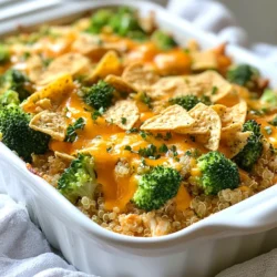 Für den Buffalo Ranch Chicken Casserole brauchst du einige Hauptzutaten. Diese sind: - 2 Tassen gekochtes Huhn, zerkleinert - 1 Tasse gekochtes Quinoa oder Reis - 1 Tasse Buffalo-Sauce (nach Geschmack anpassen) - 1 Tasse Ranch-Dressing - 1 Tasse geriebener scharfer Cheddar-Käse - 1 Tasse Brokkoli-Röschen (frisch oder gefroren) - 1 Tasse Maiskörner (frisch oder gefroren) - ½ Tasse Frühlingszwiebeln, gehackt Diese Zutaten machen deinen Auflauf herzhaft und lecker. Das zerkleinerte Huhn gibt dem Gericht eine tolle Basis. Quinoa oder Reis sorgen für eine nahrhafte Füllung. Die Buffalo-Sauce bringt eine scharfe Note, während das Ranch-Dressing für Cremigkeit sorgt. Zusätzlich zu den Hauptzutaten benötigst du einige Gewürze: - 1 Teelöffel Knoblauchpulver - 1 Teelöffel Zwiebelpulver - Salz und Pfeffer nach Geschmack - Optional: zerdrückte Tortilla-Chips zum Bestreuen Die Gewürze bringen Geschmack in den Auflauf. Du kannst Salz und Pfeffer nach deinem Wunsch anpassen, um das Gericht perfekt zu machen. Die zerdrückten Tortilla-Chips geben einen knusprigen Biss, wenn du sie oben drauf streust. Du kannst frische oder gefrorene Zutaten nutzen. Frische Zutaten bieten oft den besten Geschmack. Frischer Brokkoli und frischer Mais sind besonders lecker. Gefrorene Varianten sind jedoch praktisch und schnell. Sie sparen Zeit in der Küche. Wenn du frische Zutaten verwendest, achte darauf, sie gut zu waschen und zu schneiden. Gefrorene Produkte sind oft schon vorgekocht. Sie sind eine einfache und schnelle Option für deinen Auflauf. {{ingredient_image_2}} Um den Buffalo Ranch Chicken Casserole zuzubereiten, brauchen Sie etwa 15 Minuten. Zuerst heizen Sie den Ofen auf 180°C vor. Fetten Sie dann eine große Auflaufform ein. Ich benutze gerne Kochspray oder Olivenöl. Bereiten Sie alle Zutaten vor. Das macht den Kochprozess einfacher und schneller. 1. Vermengen Sie in einer großen Schüssel das zerkleinerte Huhn, Quinoa oder Reis, Buffalo-Sauce, Ranch-Dressing und die Gemüse. 2. Fügen Sie das Knoblauch- und Zwiebelpulver hinzu. 3. Geben Sie die Hälfte des Cheddar-Käses dazu und mischen Sie alles gut. 4. Schmecken Sie die Mischung mit Salz und Pfeffer ab. 5. Gießen Sie die Mischung in die Auflaufform. 6. Streuen Sie den restlichen Cheddar-Käse darüber. 7. Backen Sie das Ganze für 25-30 Minuten, bis der Käse goldbraun ist. 8. Lassen Sie den Auflauf ein paar Minuten ruhen. 9. Garnieren Sie ihn mit gehackten Frühlingszwiebeln. Für das beste Ergebnis empfehle ich, die Auflaufform gleichmäßig zu füllen. So garen die Zutaten gleichmäßig. Achten Sie darauf, dass der Käse gut schmilzt und leicht bräunt. Wenn Sie eine knusprige Textur mögen, streuen Sie zerdrückte Tortilla-Chips auf den Käse. Das gibt einen tollen Crunch! Um den Buffalo Ranch Chicken Casserole perfekt zuzubereiten, achten Sie darauf, hochwertiges Huhn zu verwenden. Gekochtes, zerkleinertes Huhn schmeckt am besten. Quinoa oder Reis ist eine gute Wahl. Kochen Sie diese Zutaten im Voraus. So sparen Sie Zeit. Fetten Sie die Auflaufform gut ein, damit nichts anklebt. Die Buffalo-Sauce ist wichtig. Passen Sie die Menge nach Ihrem persönlichen Geschmack an. Für mehr Tiefe fügen Sie etwas frischen Limettensaft hinzu. Frische Kräuter wie Petersilie oder Koriander bringen Farbe und Frische. Zerdrückte Tortilla-Chips oben drauf geben extra Crunch und Geschmack. Achten Sie darauf, dass die Mischung nicht zu trocken ist. Fügen Sie bei Bedarf mehr Ranch-Dressing hinzu. Die Mischung sollte cremig, aber nicht flüssig sein. Beim Backen wird der Käse schön geschmolzen. Lassen Sie den Auflauf nach dem Backen kurz ruhen. So setzen sich die Aromen und die Konsistenz wird besser. Pro Tipps Hühnchen vorbereiten: Verwenden Sie übrig gebliebenes Hühnchen oder Hühnerbrust, die Sie in der Pfanne oder im Ofen zubereitet haben, um Zeit zu sparen. Quinoa kochen: Achten Sie darauf, die Quinoa vor der Verwendung gut abzuspülen, um Bitterstoffe zu entfernen und einen besseren Geschmack zu erzielen. Buffalo-Sauce anpassen: Passen Sie die Menge der Buffalo-Sauce nach Ihrem Schärfewunsch an; für eine mildere Variante können Sie die Sauce mit etwas mehr Ranch-Dressing mischen. Crunch hinzufügen: Streuen Sie vor dem Servieren einige zerdrückte Tortilla-Chips oder Cracker über den Auflauf für zusätzlichen Crunch und Geschmack. {{image_4}} Wenn Sie eine vegetarische Option möchten, ersetzen Sie das Huhn. Verwenden Sie stattdessen Kichererbsen oder Tofu. Sie bringen eine tolle Textur. Achten Sie darauf, das Gemüse zu variieren. Zucchini und Paprika sind großartige Ergänzungen. Diese Zutaten passen gut zur Buffalo-Sauce. Für mehr Würze fügen Sie Jalapeños hinzu. Diese kleinen Chilis bringen einen tollen Kick. Auch geräucherte Paprika gibt einen besonderen Geschmack. Experimentieren Sie mit verschiedenen Gewürzen. Jede Variation macht das Gericht einzigartig. Der Cheddar-Käse ist nicht die einzige Wahl. Probieren Sie auch Gouda oder Mozzarella. Sie schmelzen gut und bringen neuen Geschmack. Fügen Sie für noch mehr Geschmack etwas Blauschimmelkäse hinzu. Es gibt viele Möglichkeiten, um den Käse zu variieren. Um den Buffalo Ranch Chicken Casserole frisch zu halten, lassen Sie ihn zuerst abkühlen. Dann decken Sie ihn mit Frischhaltefolie oder Aluminiumfolie ab. Ein luftdichter Behälter funktioniert auch gut. So bleibt der Auflauf bis zu 3 Tage im Kühlschrank frisch. Zum Aufwärmen heizen Sie den Ofen auf 180°C vor. Geben Sie den Auflauf in eine ofenfeste Form. Decken Sie ihn mit Folie ab, um ein Austrocknen zu verhindern. Backen Sie ihn für etwa 15 bis 20 Minuten, bis er heiß ist. Sie können auch die Mikrowelle nutzen. Stellen Sie den Auflauf in eine mikrowellengeeignete Schüssel und erhitzen Sie ihn in Intervallen von 1-2 Minuten. Im Kühlschrank hält sich der Auflauf bis zu 3 Tage. Im Gefrierschrank kann er bis zu 2 Monate lagern. Um ihn einzufrieren, schneiden Sie ihn in Portionen und verpacken Sie diese gut. Denken Sie daran, ihn vor dem Servieren vollständig aufzutauen. Um die Schärfe zu ändern, nutzen Sie weniger Buffalo-Sauce. Sie können auch milde Sauce wählen. Für mehr Schärfe fügen Sie scharfen Paprika oder frische Chili hinzu. Experimentieren Sie mit verschiedenen Saucen, um den perfekten Geschmack zu finden. Beachten Sie, dass die Schärfe beim Backen etwas abnimmt. Genießen Sie den Prozess, um Ihre Lieblingsversion zu finden! Ja, Sie können den Auflauf im Voraus machen. Bereiten Sie die Mischung vor und füllen Sie die Auflaufform. Decken Sie die Form mit Folie ab und kühlen Sie sie. Am nächsten Tag backen Sie ihn einfach direkt aus dem Kühlschrank. Wenn Sie ihn einfrieren möchten, lassen Sie ihn vollständig abkühlen, bevor Sie ihn einpacken. So bleibt der Geschmack frisch und lecker. Dieser Auflauf schmeckt toll mit einem frischen Salat. Ein grüner Salat mit leichtem Dressing ist eine gute Wahl. Auch knuspriges Brot passt gut dazu. Wenn Sie etwas Herzhaftes möchten, probieren Sie gebratene grüne Bohnen oder gedämpftes Gemüse. So haben Sie ein ausgewogenes und leckeres Essen. Der Buffalo Ranch Chicken Auflauf ist einfach zuzubereiten und lecker. Wir haben die Hauptzutaten, Gewürze und Tipps für frische Zutaten behandelt. Die Schritt-für-Schritt-Anleitung machte es leicht, den Auflauf zuzubereiten. Ich gab Ihnen Tricks für den besten Geschmack und die perfekte Konsistenz. Sie können kreative Variationen probieren, von vegetarisch bis würzig. Denken Sie auch an die richtigen Lager- und Aufbewahrungsmethoden. Nutzen Sie die FAQs, um Ihre Fragen zu klären. Kochen Sie los und genießen Sie diesen tollen Auflauf!