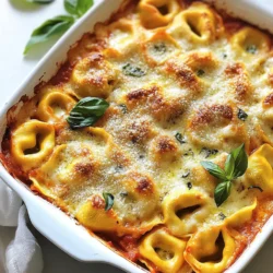 - Gefrorene Käsetortellini: 560 g - Marinara Sauce: 480 ml - Schlagsahne: 240 ml Die Hauptzutaten sind einfach zu finden. Gefrorene Käsetortellini sind praktisch, da sie schnell zubereitet sind. Marinara Sauce bringt den vollen Tomatengeschmack. Schlagsahne macht die Sauce schön cremig und reichhaltig. - Geriebener Mozzarella Käse: 120 g - Geriebener Parmesan Käse: 60 g - Italienische Gewürzmischung: 1 Teelöffel - Knoblauchpulver: 1/2 Teelöffel Käse sorgt für den herzhaften Geschmack. Mozzarella schmilzt wunderbar und wird goldbraun. Parmesan gibt einen kräftigen Akzent. Die italienische Gewürzmischung und das Knoblauchpulver bringen das Gericht auf ein neues Level. - Salz und Pfeffer nach Geschmack - Frische Basilikumblätter zur Garnitur Salz und Pfeffer sind wichtig, um den Geschmack zu verbessern. Frische Basilikumblätter sorgen für ein schönes Aussehen und einen frischen Geschmack. Sie sind das perfekte Finish für deinen Auflauf. {{ingredient_image_2}} Heize deinen Ofen auf 190°C vor. Das stellt sicher, dass der Auflauf gleichmäßig gart. Koche die gefrorenen Käsetortellini in einem großen Topf mit sprudelndem, gesalzenem Wasser. Folge den Anweisungen auf der Verpackung, bis sie al dente sind. Das dauert meist etwa 3 bis 5 Minuten. Gieße sie dann ab und stelle sie beiseite. In einer großen Rührschüssel vermischst du die Marinara Sauce mit der Schlagsahne. Füge einen Teelöffel italienische Gewürzmischung und einen halben Teelöffel Knoblauchpulver hinzu. Schmecke die Sauce mit Salz und Pfeffer ab. Rühre alles gut um, bis die Sauce cremig ist. Falte die gekochten Tortellini vorsichtig in die Tomatensauce. Achte darauf, dass jede Tortellini gut mit der Sauce bedeckt ist. So nimmt jede Gabel den vollen Geschmack auf. Übertrage die Tortellini-Mischung in eine gefettete 23x33 cm große Auflaufform. Verteile sie gleichmäßig. Streue den geriebenen Mozzarella und den Parmesan Käse gleichmäßig über die Tortellini. Das wird beim Backen schön schmelzen. Backe den Auflauf im vorgeheizten Ofen für etwa 25-30 Minuten. Der Käse sollte geschmolzen und blubbernd sein. Die Ränder werden leicht goldbraun. Das sieht nicht nur gut aus, sondern schmeckt auch fantastisch. Nehme den Auflauf aus dem Ofen und lasse ihn für einige Minuten abkühlen. Vor dem Servieren garniere ihn mit frischen Basilikumblättern. Das gibt einen schönen Farbkontrast und einen frischen Geschmack. Die Kochzeit der Tortellini ist wichtig. Kochen Sie die gefrorenen Tortellini in sprudelndem, gesalzenem Wasser. Achten Sie darauf, dass sie al dente sind. Das bedeutet, sie sollten fest sein, aber nicht hart. Folgen Sie den Anweisungen auf der Verpackung. Meist dauert es etwa 4 bis 5 Minuten. Gießen Sie sie dann ab, aber überkochen Sie sie nicht. So bleibt die Konsistenz perfekt. Wenn Sie etwas Abwechslung wollen, probieren Sie andere Käsesorten. Anstelle von Mozzarella können Sie auch Gouda oder Fontina verwenden. Diese Käsesorten schmelzen gut und geben einen tollen Geschmack. Für Parmesan können Sie Pecorino verwenden. Er hat einen salzigen, würzigen Geschmack. Diese Alternativen bringen eine neue Tiefe in Ihr Gericht. Möchten Sie etwas mehr Geschmack? Fügen Sie frische Kräuter hinzu. Basilikum und Oregano passen gut. Auch etwas rote Paprika ist eine gute Wahl für mehr Würze. Wenn Sie es schärfer mögen, versuchen Sie eine Prise Cayennepfeffer. Diese kleinen Änderungen machen viel aus. Sie können auch getrocknete Kräuter verwenden, wenn frische nicht verfügbar sind. Pro Tipps Frische Kräuter hinzufügen: Frische Basilikumblätter oder Oregano verleihen dem Auflauf eine aromatische Note und sorgen für mehr Geschmack. Käsevariationen ausprobieren: Experimentieren Sie mit verschiedenen Käsesorten wie Gouda oder Cheddar für einen einzigartigen Geschmack. Zusätzliche Gemüse hinzufügen: Fügen Sie Spinat, Zucchini oder Paprika hinzu, um den Auflauf nahrhafter und bunter zu gestalten. Für die perfekte Kruste sorgen: Für eine knusprigere Oberseite können Sie den Auflauf in den letzten 5 Minuten unter den Grill stellen. {{image_4}} Um den Auflauf noch gesünder zu machen, können Sie Spinat oder Zucchini hinzufügen. Spinat bringt eine tolle Farbe und viele Nährstoffe. Zucchini sorgt für eine angenehme Textur und milden Geschmack. Beide Gemüse sind leicht zu verarbeiten. Schneiden Sie die Zucchini in kleine Stücke und fügen Sie sie einfach zur Sauce hinzu. Spinat kann direkt in die Sauce gemischt werden, bevor Sie die Tortellini hinzufügen. Diese Variationen machen das Gericht noch köstlicher und nahrhafter. Für mehr Protein können Sie Hähnchen oder Wurst integrieren. Gekochtes Hähnchen passt gut. Schneiden Sie es in kleine Stücke und mischen Sie es mit der Sauce. Für eine würzigere Note können Sie Wurst verwenden. Braten Sie die Wurst vorher an und zerkrümeln Sie sie. Fügen Sie sie dann zur Tortellini-Mischung hinzu. Diese Varianten machen den Auflauf herzhaft und sättigend. Wenn Sie glutenfrei essen möchten, nutzen Sie glutenfreie Tortellini und Saucen. Viele Marken bieten leckere glutenfreie Optionen an. Achten Sie darauf, dass auch die Marinara Sauce glutenfrei ist. Diese Anpassungen sorgen dafür, dass jeder den Auflauf genießen kann. So bleibt der Geschmack lecker, und alle können mitessen. Um den Auflauf gut zu lagern, lassen Sie ihn zuerst abkühlen. Dann decken Sie ihn mit Frischhaltefolie oder einem Deckel ab. Lagern Sie den Auflauf im Kühlschrank. So bleibt er frisch für drei bis fünf Tage. Wenn Sie ihn in Portionen aufteilen, ist es einfacher, ihn später zu genießen. Um den Auflauf einzufrieren, lassen Sie ihn ebenfalls abkühlen. Teilen Sie ihn dann in Portionen auf. Nutzen Sie gefriergeeignete Behälter oder Beutel. Achten Sie darauf, so viel Luft wie möglich zu entfernen. So bleibt der Auflauf bis zu drei Monate haltbar. Zum Verwenden, einfach über Nacht im Kühlschrank auftauen lassen. Um den Auflauf wieder aufzuwärmen, heizen Sie Ihren Ofen auf 180°C vor. Nehmen Sie den Auflauf aus dem Kühlschrank oder Gefrierfach. Decken Sie ihn mit Alufolie ab, um ein Austrocknen zu verhindern. Erwärmen Sie ihn für etwa 20-25 Minuten. Prüfen Sie, ob er durchgehend heiß ist. Für einen knusprigen Käse können Sie die Folie in den letzten fünf Minuten entfernen. Der Auflauf bleibt im Kühlschrank bis zu drei Tage frisch. Wenn Sie ihn richtig lagern, kann er auch bis zu drei Monate im Gefrierfach haltbar sein. Wickeln Sie den Auflauf gut ein, um Gefrierbrand zu vermeiden. Lassen Sie ihn vor dem Verzehr im Kühlschrank auftauen. Ja, Sie können frische Tortellini verwenden. Diese kochen schneller als gefrorene. Reduzieren Sie die Kochzeit auf etwa zwei bis drei Minuten. Achten Sie darauf, die frischen Tortellini nicht zu lange zu kochen, da sie weich werden können. Die restlichen Schritte im Rezept bleiben gleich. Zu diesem Auflauf passen frischer Salat oder knuspriges Brot gut. Ein einfacher grüner Salat mit einem leichten Dressing ergänzt die Cremigkeit des Auflaufs. Für Getränke empfehle ich einen trockenen Weißwein oder Mineralwasser, um die Aromen zu unterstützen. Ja, dieser Auflauf ist vegetarisch. Die Zutaten enthalten keine tierischen Produkte außer Käse. Wenn Sie eine vegane Option wünschen, können Sie pflanzliche Käsealternativen verwenden. Achten Sie darauf, auch die Marinara Sauce zu überprüfen, um sicherzustellen, dass sie keine tierischen Zutaten enthält. Der Auflauf mit gefrorenen Käsetortellini ist einfach und lecker. Wir haben die Hauptzutaten wie Marinara Sauce und Käse kombiniert. Die Schritt-für-Schritt-Anleitung macht die Zubereitung leicht. Mit Tipps zur Konsistenz und Variationen für alle Bedürfnisse bleibt das Rezept abwechslungsreich. Ob Sie es lagern oder aufwärmen möchten, ist ebenfalls unkompliziert. Experimente machen das Gericht spannend. Genießen Sie jeden Bissen und teilen Sie Ihre Ideen für Variationen!