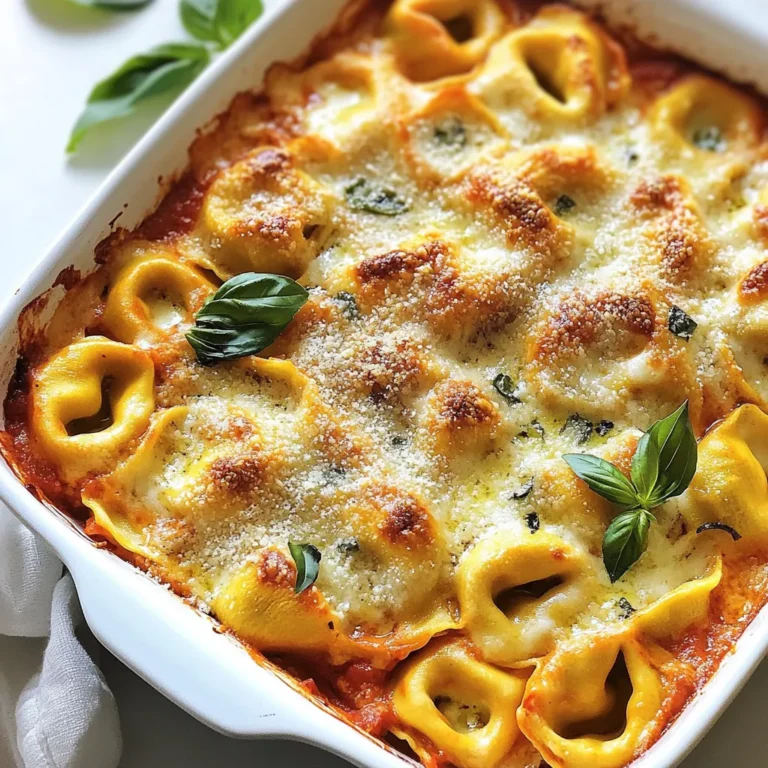 - Gefrorene Käsetortellini: 560 g - Marinara Sauce: 480 ml - Schlagsahne: 240 ml Die Hauptzutaten sind einfach zu finden. Gefrorene Käsetortellini sind praktisch, da sie schnell zubereitet sind. Marinara Sauce bringt den vollen Tomatengeschmack. Schlagsahne macht die Sauce schön cremig und reichhaltig. - Geriebener Mozzarella Käse: 120 g - Geriebener Parmesan Käse: 60 g - Italienische Gewürzmischung: 1 Teelöffel - Knoblauchpulver: 1/2 Teelöffel Käse sorgt für den herzhaften Geschmack. Mozzarella schmilzt wunderbar und wird goldbraun. Parmesan gibt einen kräftigen Akzent. Die italienische Gewürzmischung und das Knoblauchpulver bringen das Gericht auf ein neues Level. - Salz und Pfeffer nach Geschmack - Frische Basilikumblätter zur Garnitur Salz und Pfeffer sind wichtig, um den Geschmack zu verbessern. Frische Basilikumblätter sorgen für ein schönes Aussehen und einen frischen Geschmack. Sie sind das perfekte Finish für deinen Auflauf. {{ingredient_image_2}} Heize deinen Ofen auf 190°C vor. Das stellt sicher, dass der Auflauf gleichmäßig gart. Koche die gefrorenen Käsetortellini in einem großen Topf mit sprudelndem, gesalzenem Wasser. Folge den Anweisungen auf der Verpackung, bis sie al dente sind. Das dauert meist etwa 3 bis 5 Minuten. Gieße sie dann ab und stelle sie beiseite. In einer großen Rührschüssel vermischst du die Marinara Sauce mit der Schlagsahne. Füge einen Teelöffel italienische Gewürzmischung und einen halben Teelöffel Knoblauchpulver hinzu. Schmecke die Sauce mit Salz und Pfeffer ab. Rühre alles gut um, bis die Sauce cremig ist. Falte die gekochten Tortellini vorsichtig in die Tomatensauce. Achte darauf, dass jede Tortellini gut mit der Sauce bedeckt ist. So nimmt jede Gabel den vollen Geschmack auf. Übertrage die Tortellini-Mischung in eine gefettete 23x33 cm große Auflaufform. Verteile sie gleichmäßig. Streue den geriebenen Mozzarella und den Parmesan Käse gleichmäßig über die Tortellini. Das wird beim Backen schön schmelzen. Backe den Auflauf im vorgeheizten Ofen für etwa 25-30 Minuten. Der Käse sollte geschmolzen und blubbernd sein. Die Ränder werden leicht goldbraun. Das sieht nicht nur gut aus, sondern schmeckt auch fantastisch. Nehme den Auflauf aus dem Ofen und lasse ihn für einige Minuten abkühlen. Vor dem Servieren garniere ihn mit frischen Basilikumblättern. Das gibt einen schönen Farbkontrast und einen frischen Geschmack. Die Kochzeit der Tortellini ist wichtig. Kochen Sie die gefrorenen Tortellini in sprudelndem, gesalzenem Wasser. Achten Sie darauf, dass sie al dente sind. Das bedeutet, sie sollten fest sein, aber nicht hart. Folgen Sie den Anweisungen auf der Verpackung. Meist dauert es etwa 4 bis 5 Minuten. Gießen Sie sie dann ab, aber überkochen Sie sie nicht. So bleibt die Konsistenz perfekt. Wenn Sie etwas Abwechslung wollen, probieren Sie andere Käsesorten. Anstelle von Mozzarella können Sie auch Gouda oder Fontina verwenden. Diese Käsesorten schmelzen gut und geben einen tollen Geschmack. Für Parmesan können Sie Pecorino verwenden. Er hat einen salzigen, würzigen Geschmack. Diese Alternativen bringen eine neue Tiefe in Ihr Gericht. Möchten Sie etwas mehr Geschmack? Fügen Sie frische Kräuter hinzu. Basilikum und Oregano passen gut. Auch etwas rote Paprika ist eine gute Wahl für mehr Würze. Wenn Sie es schärfer mögen, versuchen Sie eine Prise Cayennepfeffer. Diese kleinen Änderungen machen viel aus. Sie können auch getrocknete Kräuter verwenden, wenn frische nicht verfügbar sind. Pro Tipps Frische Kräuter hinzufügen: Frische Basilikumblätter oder Oregano verleihen dem Auflauf eine aromatische Note und sorgen für mehr Geschmack. Käsevariationen ausprobieren: Experimentieren Sie mit verschiedenen Käsesorten wie Gouda oder Cheddar für einen einzigartigen Geschmack. Zusätzliche Gemüse hinzufügen: Fügen Sie Spinat, Zucchini oder Paprika hinzu, um den Auflauf nahrhafter und bunter zu gestalten. Für die perfekte Kruste sorgen: Für eine knusprigere Oberseite können Sie den Auflauf in den letzten 5 Minuten unter den Grill stellen. {{image_4}} Um den Auflauf noch gesünder zu machen, können Sie Spinat oder Zucchini hinzufügen. Spinat bringt eine tolle Farbe und viele Nährstoffe. Zucchini sorgt für eine angenehme Textur und milden Geschmack. Beide Gemüse sind leicht zu verarbeiten. Schneiden Sie die Zucchini in kleine Stücke und fügen Sie sie einfach zur Sauce hinzu. Spinat kann direkt in die Sauce gemischt werden, bevor Sie die Tortellini hinzufügen. Diese Variationen machen das Gericht noch köstlicher und nahrhafter. Für mehr Protein können Sie Hähnchen oder Wurst integrieren. Gekochtes Hähnchen passt gut. Schneiden Sie es in kleine Stücke und mischen Sie es mit der Sauce. Für eine würzigere Note können Sie Wurst verwenden. Braten Sie die Wurst vorher an und zerkrümeln Sie sie. Fügen Sie sie dann zur Tortellini-Mischung hinzu. Diese Varianten machen den Auflauf herzhaft und sättigend. Wenn Sie glutenfrei essen möchten, nutzen Sie glutenfreie Tortellini und Saucen. Viele Marken bieten leckere glutenfreie Optionen an. Achten Sie darauf, dass auch die Marinara Sauce glutenfrei ist. Diese Anpassungen sorgen dafür, dass jeder den Auflauf genießen kann. So bleibt der Geschmack lecker, und alle können mitessen. Um den Auflauf gut zu lagern, lassen Sie ihn zuerst abkühlen. Dann decken Sie ihn mit Frischhaltefolie oder einem Deckel ab. Lagern Sie den Auflauf im Kühlschrank. So bleibt er frisch für drei bis fünf Tage. Wenn Sie ihn in Portionen aufteilen, ist es einfacher, ihn später zu genießen. Um den Auflauf einzufrieren, lassen Sie ihn ebenfalls abkühlen. Teilen Sie ihn dann in Portionen auf. Nutzen Sie gefriergeeignete Behälter oder Beutel. Achten Sie darauf, so viel Luft wie möglich zu entfernen. So bleibt der Auflauf bis zu drei Monate haltbar. Zum Verwenden, einfach über Nacht im Kühlschrank auftauen lassen. Um den Auflauf wieder aufzuwärmen, heizen Sie Ihren Ofen auf 180°C vor. Nehmen Sie den Auflauf aus dem Kühlschrank oder Gefrierfach. Decken Sie ihn mit Alufolie ab, um ein Austrocknen zu verhindern. Erwärmen Sie ihn für etwa 20-25 Minuten. Prüfen Sie, ob er durchgehend heiß ist. Für einen knusprigen Käse können Sie die Folie in den letzten fünf Minuten entfernen. Der Auflauf bleibt im Kühlschrank bis zu drei Tage frisch. Wenn Sie ihn richtig lagern, kann er auch bis zu drei Monate im Gefrierfach haltbar sein. Wickeln Sie den Auflauf gut ein, um Gefrierbrand zu vermeiden. Lassen Sie ihn vor dem Verzehr im Kühlschrank auftauen. Ja, Sie können frische Tortellini verwenden. Diese kochen schneller als gefrorene. Reduzieren Sie die Kochzeit auf etwa zwei bis drei Minuten. Achten Sie darauf, die frischen Tortellini nicht zu lange zu kochen, da sie weich werden können. Die restlichen Schritte im Rezept bleiben gleich. Zu diesem Auflauf passen frischer Salat oder knuspriges Brot gut. Ein einfacher grüner Salat mit einem leichten Dressing ergänzt die Cremigkeit des Auflaufs. Für Getränke empfehle ich einen trockenen Weißwein oder Mineralwasser, um die Aromen zu unterstützen. Ja, dieser Auflauf ist vegetarisch. Die Zutaten enthalten keine tierischen Produkte außer Käse. Wenn Sie eine vegane Option wünschen, können Sie pflanzliche Käsealternativen verwenden. Achten Sie darauf, auch die Marinara Sauce zu überprüfen, um sicherzustellen, dass sie keine tierischen Zutaten enthält. Der Auflauf mit gefrorenen Käsetortellini ist einfach und lecker. Wir haben die Hauptzutaten wie Marinara Sauce und Käse kombiniert. Die Schritt-für-Schritt-Anleitung macht die Zubereitung leicht. Mit Tipps zur Konsistenz und Variationen für alle Bedürfnisse bleibt das Rezept abwechslungsreich. Ob Sie es lagern oder aufwärmen möchten, ist ebenfalls unkompliziert. Experimente machen das Gericht spannend. Genießen Sie jeden Bissen und teilen Sie Ihre Ideen für Variationen!