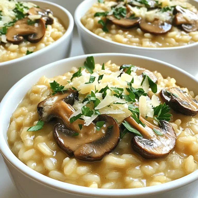 - 1 Tasse Arborio-Reis - 4 Tassen Gemüsebrühe - 1 Tasse Pilze (Champignons oder Cremini), in Scheiben geschnitten Die Basis für ein gutes Risotto ist der Arborio-Reis. Dieser Reis hat eine hohe Stärke, die dem Gericht seine Cremigkeit verleiht. Die Gemüsebrühe bringt Geschmack und Tiefe ins Gericht. Du kannst frische Champignons oder Cremini verwenden, je nach deinem Geschmack. - 1 kleine Zwiebel, fein gehackt - 2 Knoblauchzehen, gehackt - 1/2 Tasse saure Sahne - 1/2 Tasse frisch geriebener Parmesan - 2 Esslöffel Olivenöl - 2 Esslöffel Butter - Salz und Pfeffer nach Geschmack Die Zwiebel und der Knoblauch geben dem Risotto einen guten Grundgeschmack. Saure Sahne und Parmesan sorgen für diese besondere Cremigkeit. Olivenöl und Butter helfen beim Sautieren und runden den Geschmack ab. Vergiss nicht, das Gericht mit Salz und Pfeffer abzuschmecken, damit alles gut harmoniert. - Frische Petersilie, gehackt Die frische Petersilie bringt Farbe ins Spiel und einen frischen Geschmack. Sie rundet dein Risotto perfekt ab. Wenn du das Risotto servierst, streue die gehackte Petersilie darüber. So sieht es nicht nur schön aus, sondern schmeckt auch frisch und lecker. {{ingredient_image_2}} Zuerst erhitzen Sie die Gemüsebrühe in einem kleinen Topf. Stellen Sie sicher, dass sie warm bleibt, während Sie das Risotto kochen. Bereiten Sie die Zutaten vor: Hacken Sie die Zwiebel und den Knoblauch. Schneiden Sie die Pilze in Scheiben. Diese Schritte sind wichtig für den Geschmack. Erhitzen Sie in einer großen Pfanne das Olivenöl und einen Esslöffel Butter. Fügen Sie die gehackte Zwiebel hinzu und sautieren Sie sie für 3-4 Minuten. Sie sollte glasig werden. Jetzt geben Sie den Knoblauch und die Pilze in die Pfanne. Braten Sie alles für 5-7 Minuten, bis die Pilze weich sind. Sie geben viel Geschmack ab. Fügen Sie den Arborio-Reis in die Pfanne. Rühren Sie 2-3 Minuten um, damit der Reis leicht geröstet wird. Dies hilft, Aromen aufzunehmen. Beginnen Sie, die warme Brühe nach und nach hinzuzufügen. Verwenden Sie eine Kelle und rühren Sie ständig. Warten Sie, bis die Flüssigkeit fast weg ist, bevor Sie mehr hinzufügen. Dieser Schritt dauert etwa 20 Minuten. Wenn der Reis cremig und al dente ist, reduzieren Sie die Hitze. Rühren Sie die saure Sahne und die restliche Butter ein. Jetzt kommt der Parmesan dazu. Mischen Sie gut, bis er ganz eingearbeitet ist. Schmecken Sie das Risotto mit Salz und Pfeffer ab. Nehmen Sie die Pfanne vom Herd. Lassen Sie das Risotto für etwa 2 Minuten ruhen. So können sich die Aromen setzen. Garnieren Sie das Risotto mit gehackter Petersilie vor dem Servieren. Genießen Sie Ihr leckeres Gericht! - Risotto richtig umrühren: Rühren Sie das Risotto ständig. So bleibt der Reis cremig und nimmt die Brühe gut auf. Es braucht etwas Geduld, aber das lohnt sich! - Die richtige Brühe hinzufügen: Verwenden Sie warme Gemüsebrühe. Fügen Sie die Brühe schrittweise hinzu. Warten Sie, bis der Reis die Flüssigkeit aufnimmt, bevor Sie mehr hinzufügen. - Zutaten vor dem Kochen anbraten: Sautieren Sie Zwiebel, Knoblauch und Pilze zuerst. Dies gibt dem Risotto einen tiefen Geschmack. Das Aroma entfaltet sich beim Anbraten. - Auswahl an Kräutern und Gewürzen: Frische Kräuter wie Petersilie oder Thymian machen das Gericht lebendiger. Salz und Pfeffer sind wichtig, um den Geschmack zu heben. - Nützliche Utensilien für die Zubereitung: Eine große Pfanne ist ideal für Risotto. Ein Holzlöffel hilft beim ständigen Rühren. Ein Messbecher ist auch hilfreich, um die Brühe genau abzumessen. - Tipps zur Verwendung der Pfanne: Verwenden Sie eine beschichtete Pfanne, um Ankleben zu vermeiden. Halten Sie die Hitze gleichmäßig, um eine gleichmäßige Garzeit zu gewährleisten. Pro Tipps Die richtige Brühe: Verwenden Sie eine hochwertige Gemüsebrühe, um den Geschmack des Risottos zu intensivieren. Reis nicht abspülen: Spülen Sie den Arborio-Reis nicht ab, da die Stärke wichtig für die cremige Konsistenz ist. Langsame Zugabe der Brühe: Fügen Sie die Brühe langsam hinzu und rühren Sie ständig, um die perfekte Textur zu erreichen. Variationen hinzufügen: Experimentieren Sie mit verschiedenen Pilzsorten oder fügen Sie Gemüse wie Erbsen oder Spargel hinzu, um das Gericht zu variieren. {{image_4}} Für eine vegane Version des cremigen Pilzrisottos kannst du pflanzliche Alternativen nutzen. Statt Sahne verwende Soja- oder Hafercreme. Diese sorgen für die nötige Cremigkeit ohne tierische Produkte. Für den Parmesan gibt es viele gute vegane Käsealternativen. Du kannst auch nutritional yeast nutzen, um einen käsigen Geschmack zu erzielen. Diese Optionen machen das Risotto nicht nur vegan, sondern auch lecker und nahrhaft. Du kannst das Risotto ganz einfach aufpeppen, indem du zusätzliche Zutaten hinzufügst. Gemüse wie Spinat, Erbsen oder Paprika passen gut. Sie bringen Farbe und Nährstoffe ins Gericht. Wenn du mehr Eiweiß möchtest, füge gebratene Tofuwürfel oder Kichererbsen hinzu. Auch die Aromen kannst du verändern. Ein Spritzer Trüffelöl am Ende gibt dem Risotto einen besonderen Kick. Es ist eine tolle Möglichkeit, das Gericht zu verfeinern. Die Saison bringt viele frische Zutaten mit sich, die du für dein Risotto nutzen kannst. Im Frühling sind Spargel und Erbsen eine gute Wahl. Im Sommer passen Zucchini und Tomaten gut dazu. Im Herbst sind Wildpilze ein echter Genuss. Diese Pilze haben einen intensiven Geschmack und machen dein Risotto besonders aromatisch. Im Winter kannst du Wurzelgemüse wie Karotten und Sellerie verwenden. So bleibt dein Risotto das ganze Jahr über spannend und frisch. Lagere das Risotto im Kühlschrank in einem luftdichten Behälter. So bleibt es frisch. Achte darauf, das Risotto nicht länger als drei Tage zu lagern. Es kann sonst schlecht werden. Die Haltbarkeit von Risotto beträgt etwa drei Tage im Kühlschrank. Nach dieser Zeit kann der Geschmack und die Textur leiden. Um das Beste aus deinem Risotto herauszuholen, genieße es frisch. Um Risotto aufzuwärmen, gibt es verschiedene Methoden. Du kannst es in einem Topf mit etwas Brühe oder Wasser erwärmen. Rühre gut um, damit es nicht anbrennt. Eine andere Methode ist die Mikrowelle. Stelle das Risotto in eine geeignete Schüssel und füge einen Spritzer Wasser hinzu. Beim Aufwärmen ist es wichtig, das Risotto gut zu rehydratisieren. Füge nur kleine Mengen Flüssigkeit hinzu. So bleibt die cremige Konsistenz erhalten. Rühre das Risotto regelmäßig um und achte darauf, dass es gleichmäßig warm wird. Ja, man kann Risotto einfrieren. Dies ist ideal, wenn du Reste hast. Verwende einen gefrierfesten Behälter und lasse etwas Platz für die Ausdehnung. Achte darauf, das Risotto vollständig abkühlen zu lassen, bevor du es einfrierst. Beim Auftauen stelle das Risotto über Nacht in den Kühlschrank. Das sorgt dafür, dass es gleichmäßig auftaut. Wenn du es aufwärmst, füge etwas Brühe hinzu, um die Cremigkeit wiederherzustellen. Rühre es gut um, um die Textur zu verbessern. Um cremiges Risotto zu machen, ist der Arborio-Reis wichtig. Er hat viel Stärke. Diese Stärke gibt dem Risotto die cremige Textur. Hier sind einige Techniken: - Rühren: Rühren Sie den Reis gut, während Sie Brühe hinzufügen. Das hilft, die Stärke freizusetzen. - Brühe hinzufügen: Geben Sie die Brühe langsam hinzu, eine Kelle nach der anderen. Warten Sie, bis die Flüssigkeit fast ganz absorbiert ist, bevor Sie mehr hinzufügen. - Butter und Sahne: Am Ende die Butter und die saure Sahne einrühren. Das macht das Risotto noch cremiger. Ja, Sie können Risotto im Voraus machen. Hier sind einige Tipps: - Vorbereitung: Kochen Sie das Risotto, aber lassen Sie es etwas al dente. So bleibt die Textur beim Aufwärmen besser. - Aufbewahrung: Lagern Sie das Risotto in einem luftdichten Behälter im Kühlschrank. Es hält sich bis zu drei Tage. - Aufwärmen: Wenn Sie es aufwärmen, fügen Sie etwas Brühe oder Wasser hinzu. So bleibt es cremig und lecker. Risotto ist vielseitig und passt gut zu vielen Beilagen: - Salate: Ein frischer grüner Salat ist eine tolle Ergänzung. - Gemüse: Gegrilltes oder gedünstetes Gemüse passt gut zum Risotto. - Fleisch: Hähnchen oder Rindfleisch sind gute Optionen, wenn Sie etwas Herzhaftes möchten. Das Rezept für cremiges Risotto ist einfach und lecker. Wir haben die Hauptzutaten wie Arborio-Reis, Brühe und Pilze besprochen. Die Schritt-für-Schritt-Anleitung macht das Kochen leicht. Nutzen Sie die Tipps für die richtige Konsistenz und Geschmacksverstärkung. Denken Sie an Variationen für jeden Geschmack, ob vegan oder saisonal. Mit der richtigen Lagerung bleibt das Risotto frisch. Eine gute Vorbereitung spart Zeit. Genießen Sie Ihr Risotto und experimentieren Sie mit verschiedenen Zutaten!