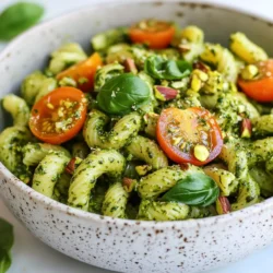 Für das Pistazienpesto brauchen Sie einige frische und einfache Zutaten. Diese Zutaten bringen viel Geschmack und Farbe in Ihr Gericht. Hier sind die Hauptzutaten: - 2 Tassen frische Basilikumblätter - 1 Tasse geschälte Pistazien - 4 Knoblauchzehen, geschält - 1/2 Tasse geriebener Parmesan - 1/2 Tasse natives Olivenöl extra - Saft von 1 Zitrone - Salz und Pfeffer nach Geschmack Diese Zutaten sind leicht zu finden und ergeben ein leckeres Pesto, das perfekt zu Pasta passt. Die Wahl der Pasta ist wichtig. Sie können verschiedene Sorten verwenden. Ich empfehle: - 400 g Pasta nach Wahl (z.B. Spaghetti, Fusilli oder Penne) Jede dieser Pasta-Sorten nimmt das Pesto gut auf. Sie können die Pasta nach Ihrem Geschmack auswählen. Ein schöner Teller sieht besser aus. Das Auge isst mit! Hier sind einige tolle Garnierungen: - Kirschtomaten, halbiert - Zusätzliche Pistazien, grob gehackt Diese Garnierungen bringen Farbe und Textur auf den Teller. Die Kirschtomaten sorgen für frische Säure, während die Pistazien einen knackigen Biss geben. {{ingredient_image_2}} Um die Pasta perfekt zu kochen, bringe einen großen Topf mit Wasser zum Kochen. Füge ordentlich Salz hinzu. Gib dann die Pasta hinein und koche sie nach den Anweisungen auf der Verpackung. Achte darauf, dass die Pasta al dente ist. Das bedeutet, sie sollte weich, aber noch einen leichten Biss haben. Wenn die Pasta fertig ist, hebe 1 Tasse des Kochwassers auf. Das hilft später, wenn du das Pesto mischst. Gieße die Pasta ab und stelle sie beiseite. Jetzt kommt der spannende Teil: das Pesto. Nimm eine Küchenmaschine und füge die frischen Basilikumblätter, die geschälten Pistazien, die geschälten Knoblauchzehen und den geriebenen Parmesan hinzu. Pulsieren die Mischung, bis die Zutaten gut gehackt sind. Während die Maschine läuft, gieße langsam das Olivenöl ein. So wird das Pesto schön cremig. Wenn es zu dick ist, füge etwas von dem aufgehobenen Pasta-Wasser hinzu. Zum Schluss presse den Saft der Zitrone hinein. Würze das Pesto mit Salz und Pfeffer. Pulsieren noch ein paar Mal, um alles gut zu vermischen. Jetzt ist es Zeit, alles zusammenzubringen. Nimm eine große Schüssel und gib die gekochte Pasta hinein. Füge das Pistazienpesto hinzu und mische alles gut. Achte darauf, dass jede Nudel gleichmäßig mit Pesto bedeckt ist. Wenn die Sauce zu dick ist, kannst du mehr von dem aufbewahrten Kochwasser hinzufügen. Zum Servieren richte die Pasta auf Tellern an. Garniere sie mit halbierten Kirschtomaten und zusätzlich gehackten Pistazien. Das sorgt für mehr Textur und Farbe. Um das Pesto perfekt zu machen, achte auf die Mischung. Beginne mit frischen Basilikumblättern und geschälten Pistazien. Du willst eine cremige Textur, also füge das Olivenöl langsam hinzu. Wenn das Pesto zu dick ist, gib etwas vom Kochwasser der Pasta dazu. Das Wasser macht die Sauce geschmeidig. Probiere das Pesto und füge etwas Salz und Pfeffer hinzu, wenn es nötig ist. Um die Pasta al dente zu kochen, folge den Anweisungen auf der Verpackung. Normalerweise dauert das etwa 8 bis 12 Minuten. Achte darauf, die Pasta in sprudelndes Salzwasser zu geben. Halte eine Tasse vom Kochwasser zurück, bevor du die Pasta abgießt. Das Wasser hilft, das Pesto später zu lockern und die Sauce gut zu verteilen. Präsentiere die Pasta in einer großen Schüssel. Das sieht gut aus und macht es einfacher, zu servieren. Garniere mit halbierten Kirschtomaten und gehackten Pistazien für einen schönen Kontrast. Streue etwas geriebenen Parmesan oben drauf und füge frische Basilikumblätter hinzu. Ein Spritzer Olivenöl bringt Glanz und Geschmack. So wird deine Pistazienpesto Pasta zum echten Hingucker! Pro Tipps Frische Zutaten verwenden: Verwenden Sie frische Basilikumblätter und hochwertige Pistazien für das beste Aroma und Geschmack. Olivenöl nach Geschmack anpassen: Passen Sie die Menge des Olivenöls an, um die gewünschte Cremigkeit des Pestos zu erreichen. Experimentieren mit Nüssen: Versuchen Sie, andere Nüsse wie Mandeln oder Walnüsse als Alternative zu Pistazien zu verwenden, um neue Geschmacksrichtungen zu entdecken. Pasta al dente kochen: Achten Sie darauf, die Pasta al dente zu kochen, um die perfekte Textur zu erhalten, die sich gut mit dem Pesto verbindet. {{image_4}} Wenn Sie eine vegetarische oder vegane Option suchen, ist dieses Rezept einfach anpassbar. Statt Parmesan können Sie Hefeflocken verwenden. Diese geben einen nussigen Geschmack und sind perfekt für Veganer. Auch das Olivenöl bleibt gleich, da es für alle geeignet ist. Sie können auch mehr Basilikum oder andere Kräuter hinzufügen, um den Geschmack zu variieren. Glutenfreie Pasta ist eine tolle Wahl für alle, die Gluten meiden. Sie können Pasta aus Linsen, Kichererbsen oder Reis verwenden. Diese sind oft in Supermärkten erhältlich. Achten Sie darauf, die Kochzeit der glutenfreien Pasta genau zu befolgen. So bleibt die Pasta perfekt al dente. Das Pesto lässt sich leicht anpassen. Fügen Sie zum Beispiel geröstete Paprika oder Spinat hinzu. Diese Zutaten bringen mehr Farbe und Nährstoffe. Auch Nüsse wie Walnüsse oder Mandeln bringen einen anderen Geschmack. Experimentieren Sie mit verschiedenen Zutaten, um das Pesto nach Ihrem Geschmack zu gestalten. Um Reste von Pistazienpesto Pasta gut zu lagern, verwenden Sie einen luftdichten Behälter. Stellen Sie sicher, dass die Pasta vollständig abgekühlt ist, bevor Sie sie einfüllen. Dies hilft, Feuchtigkeit zu vermeiden. Trennen Sie das Pesto von der Pasta, wenn möglich. So bleibt die Pasta länger frisch. Im Kühlschrank hält die Pistazienpesto Pasta etwa 3 bis 4 Tage. Achten Sie darauf, sie gut abzudecken. Für die Tiefkühlung ist es besser, die Pasta und das Pesto separat aufzubewahren. Im Gefrierfach bleibt die Pasta bis zu 3 Monate frisch. Das Pesto kann bis zu 6 Monate halten. Erwärmen Sie die Pasta am besten in einer Pfanne. Fügen Sie einen Schuss Wasser oder Olivenöl hinzu, um die Pasta wieder cremig zu machen. Stellen Sie die Hitze auf niedrig. Rühren Sie die Pasta gut um, damit sie gleichmäßig erhitzt wird. Vermeiden Sie die Mikrowelle, da sie die Textur verändern kann. Die Zubereitung der Pistazienpesto Pasta dauert insgesamt etwa 30 Minuten. Die Vorbereitung der Zutaten benötigt rund 15 Minuten, und das Kochen der Pasta sowie das Mischen mit dem Pesto sind schnell erledigt. Mit ein wenig Übung kannst du diese Zeit sogar noch verkürzen. Ja, du kannst andere Nüsse verwenden! Mandeln oder Walnüsse sind gute Alternativen. Sie geben dem Pesto einen anderen Geschmack, aber die Textur bleibt ähnlich. Probiere es aus und finde deine Lieblingssorte. Das Rezept kann glutenfrei sein, wenn du glutenfreie Pasta wählst. Achte darauf, die Zutatenliste zu prüfen, um sicherzustellen, dass die gewählte Pasta wirklich glutenfrei ist. So kannst du das Gericht ohne Sorgen genießen. Pistazienpesto Pasta ist einfach zu machen und sehr lecker. Wir haben die besten Zutaten, die Zubereitung und zahlreiche Tipps behandelt. Denke daran, die Konsistenz deines Pestos zu testen, um den perfekten Geschmack zu finden. Du kannst auch Variationen ausprobieren, wie glutenfreie Pasta oder vegane Alternativen. Lagere Reste richtig, damit du sie später genießen kannst. Ich hoffe, du probierst dieses Rezept aus und beeindruckst damit deine Familie und Freunde. Einfach, lecker und immer ein Hit!