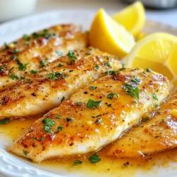 - 4 Tilapiafilets - 4 Esslöffel ungesalzene Butter - 4 Knoblauchzehen, fein gehackt - Saft von 1 Zitrone - Abrieb von 1 Zitrone Die Hauptzutaten sind einfach und frisch. Tilapia ist ein zarter Fisch, der schnell gart. Ungesalzene Butter sorgt für eine reiche Basis. Der Knoblauch bringt viel Geschmack. Zitrone sorgt für Frische und eine schöne Balance. - 1 Teelöffel getrockneter Oregano - 1 Teelöffel Paprika - Salz und Pfeffer nach Geschmack - Frische Petersilie, gehackt (zum Garnieren) - Zitronenspalten (zum Servieren) Die Gewürze machen das Gericht besonders. Oregano und Paprika geben Aroma und Farbe. Salz und Pfeffer helfen, den Fisch zu würzen. Petersilie bringt Farbe und Frische. Zitronenspalten machen das Gericht hübsch und geben extra Geschmack. Sie können sie beim Servieren auspressen. {{ingredient_image_2}} Zuerst tupfen Sie die Tilapiafilets mit Küchentüchern trocken. Dies entfernt die Feuchtigkeit. Dann würzen Sie beide Seiten mit Salz, Pfeffer, Paprika und Oregano. Diese Gewürze geben dem Fisch tollen Geschmack. Stellen Sie die gewürzten Filets beiseite und sammeln Sie alle Zutaten. Erhitzen Sie die Butter in einer großen Pfanne bei mittlerer Hitze. Warten Sie, bis die Butter vollständig geschmolzen ist. Fügen Sie dann die fein gehackten Knoblauchzehen hinzu. Braten Sie den Knoblauch etwa 1 Minute an. Achten Sie darauf, dass er nicht verbrennt, da verbrannter Knoblauch bitter schmeckt. Pressen Sie den Zitronensaft in die Pfanne. Fügen Sie auch den Zitronenabrieb hinzu. Lassen Sie die Mischung für etwa 2 Minuten köcheln, um die Aromen zu verbinden. Legen Sie vorsichtig die gewürzten Tilapiafilets in die Pfanne. Braten Sie die Filets etwa 3-4 Minuten auf einer Seite, bis sie goldbraun sind. Wenden Sie die Filets vorsichtig mit einem Spatel. Braten Sie die andere Seite für zusätzliche 3-4 Minuten. Der Fisch sollte sich leicht mit einer Gabel zerteilen lassen. Nehmen Sie die Pfanne vom Herd und löffeln Sie die Knoblauchbuttersauce über die Filets. Garnieren Sie die Tilapiafilets mit frisch gehackter Petersilie und servieren Sie sie mit Zitronenspalten. - Ratschläge zur Fischzubereitung: Beginne mit frischen Tilapiafilets. Trockne sie gut mit einem Küchentuch. Dies hilft, die Gewürze besser haften zu lassen. Würze beide Seiten mit Salz, Pfeffer, Paprika und Oregano. So bekommst du den besten Geschmack. - Tipps zum Verhindern des Anbrennens von Knoblauch: Achte darauf, die Butter bei mittlerer Hitze zu schmelzen. Gib den Knoblauch erst hinzu, wenn die Butter geschmolzen ist. Brate den Knoblauch nur etwa eine Minute an. Rühre ständig, um ein Anbrennen zu vermeiden. - Variationen der Knoblauchbuttersauce: Du kannst die Knoblauchbuttersauce anpassen. Füge frische Kräuter wie Thymian oder Basilikum hinzu. Das gibt der Sauce einen neuen Geschmack. Ersetze auch die Zitrone durch Limette für eine andere Note. - Möglichkeiten zur Anpassung von Gewürzen: Probiere verschiedene Gewürze aus. Füge etwas Cayennepfeffer für Schärfe hinzu. Mehr Oregano oder sogar Dill kann den Geschmack verändern. Sei kreativ und finde deine Lieblingskombination! Pro Tipps Frische Zutaten verwenden: Verwenden Sie frischen Knoblauch und frische Zitronen, um den besten Geschmack in diesem Gericht zu erzielen. Tilapia richtig würzen: Stellen Sie sicher, dass Sie beide Seiten der Tilapiafilets großzügig mit Salz, Pfeffer und Gewürzen würzen, um den vollen Geschmack zu entfalten. Nicht zu lange garen: Überprüfen Sie den Tilapia, um sicherzustellen, dass er nicht übergart wird; er sollte sich leicht mit einer Gabel zerteilen lassen, wenn er fertig ist. Serviertipps: Servieren Sie die Tilapiafilets mit frischer Petersilie und Zitronenspalten für einen zusätzlichen Farbtupfer und frischen Geschmack. {{image_4}} Eine tolle Idee für eine Beilage mit Gemüse sind gebratene grüne Bohnen. Diese passen gut zu Knoblauchbutter-Zitronen-Tilapia. Einfach die Bohnen in einer Pfanne mit etwas Öl braten. Fügen Sie etwas Knoblauch und Zitronensaft hinzu für mehr Geschmack. Alternativen zu Tilapia sind zum Beispiel Forelle oder Kabeljau. Beide Fische haben einen milden Geschmack. Sie können die gleiche Zubereitung verwenden. Experimentieren Sie ruhig mit verschiedenen Fischen, um neue Aromen zu entdecken. Für mehr Schärfe können Sie rote Pfefferflocken hinzufügen. Diese bringen einen schönen Kick in die Knoblauchbuttersauce. Ein Teelöffel reicht oft aus, um den Geschmack zu intensivieren. Varianten mit anderen Fischen sind leicht umzusetzen. Lachs oder Schnapper funktionieren ebenfalls gut. Diese Fische sind fettreicher und bringen eine andere Textur mit. Passen Sie die Kochzeit an, um den Fisch perfekt zu garen. Um Reste von Knoblauchbutter-Zitronen-Tilapia richtig zu lagern, lege die Filets in einen luftdichten Behälter. Du kannst sie auch in Frischhaltefolie wickeln. So bleiben sie frisch. Lagere den Behälter im Kühlschrank. Reste sind bis zu drei Tage haltbar. Die besten Methoden zum Wiedererwärmen sind die Mikrowelle oder die Pfanne. Bei der Mikrowelle, erwärme die Filets bei mittlerer Hitze. Bei der Pfanne, erhitze sie langsam mit etwas Butter. So bleibt der Fisch saftig. Vermeide es, den Fisch zu lange zu erhitzen. Das macht ihn trocken und zäh. Achte darauf, dass die Filets gleichmäßig warm werden. Tilapia kocht schnell. Du solltest die Filets etwa 6-8 Minuten in der Pfanne braten. Die erste Seite braucht 3-4 Minuten. Dann wendest du die Filets für weitere 3-4 Minuten. Der Fisch ist fertig, wenn er sich leicht mit einer Gabel zerteilen lässt. Achte darauf, dass du ihn nicht zu lange kochst, damit er zart bleibt. Ja, gefrorene Tilapiafilets sind eine gute Wahl. Du kannst sie direkt aus dem Gefrierfach in die Pfanne geben. Achte darauf, sie vorher gut abzutrocknen. So nimmst du überschüssige Feuchtigkeit, die das Braten erschwert. Du musst die Kochzeit um ein paar Minuten verlängern, damit sie durchgaren. Zu Knoblauchbutter-Zitronen-Tilapia passen viele Beilagen. Hier sind einige Ideen: - Gedämpftes Gemüse wie Brokkoli oder grüne Bohnen - Reis oder Quinoa für eine herzhafte Beilage - Ein frischer Salat mit Zitronen-Vinaigrette - Knusprige Kartoffeln oder Pommes für mehr Textur Wähle die Beilagen, die dir am besten gefallen und genieße dein Gericht! Die Zubereitung von Tilapia mit Knoblauchbutter und Zitrone ist einfach und köstlich. Du hast die Hauptzutaten erfahren, darunter frischen Fisch, Butter, Knoblauch und Zitronen. Die Schritt-für-Schritt-Anleitung zeigt dir, wie du die Filets perfekt brätst und die Sauce schnell zubereitest. Mit unseren Tipps und Variationen kannst du deine Mahlzeit weiter anpassen. Denke daran, Reste richtig zu lagern und beim Aufwärmen vorsichtig zu sein. Dieses Rezept lässt sich auf viele Weisen genießen. Experimentiere, um deinen eigenen Stil zu finden!